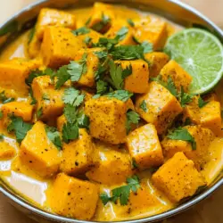 Für ein leckeres indisches Kürbis-Curry brauchst du nur einige Hauptzutaten. Diese sind: - 1 kleiner Kürbis (ca. 900 g), geschält und gewürfelt - 1 große Zwiebel, fein gehackt - 3 Knoblauchzehen, gehackt - 1 Stück frischer Ingwer (ca. 2,5 cm), gerieben - 2 mittelgroße Tomaten, püriert - 240 ml Kokosmilch - 1 Esslöffel Currypulver - 1 Teelöffel Kreuzkümmelsamen - 1 Teelöffel Kurkumapulver - 1 Teelöffel Garam Masala - 1-2 grüne Chilis, aufgeschlitzt (nach Belieben anpassen) - 2 Esslöffel Pflanzenöl - Salz nach Geschmack - Frischer Koriander zum Garnieren Diese Zutaten schaffen eine wunderbare Mischung aus Aromen und Texturen. Der Kürbis wird weich und süß, während die Gewürze einen warmen, herzhaften Geschmack hinzufügen. Die Kokosmilch bringt eine cremige Note ins Spiel. Um das Curry einfach zuzubereiten, benötigst du einige Küchenutensilien: - Großer Topf - Kochlöffel - Messer - Schneidebrett Mit diesen Utensilien kannst du die Zutaten gut vorbereiten und das Curry perfekt kochen. Ein großer Topf sorgt dafür, dass alles gut Platz hat und gleichmäßig gart. Achte darauf, dass dein Kochlöffel stabil ist, um die Mischung gut umzurühren. Für die Zubereitung verwende das [Full Recipe]. Zuerst musst du den Kürbis schälen und in kleine Würfel schneiden. Achte darauf, die Kerne zu entfernen. Dann nimm eine große Zwiebel und hacke sie fein. Du brauchst auch drei Knoblauchzehen, die ebenfalls gehackt werden. Frischer Ingwer ist wichtig. Reibe ein Stück Ingwer von etwa 2,5 cm Länge. Jetzt geht es ans Kochen. Erhitze zwei Esslöffel Pflanzenöl in einem großen Topf. Füge einen Teelöffel Kreuzkümmelsamen hinzu. Brate die Samen etwa 30 Sekunden lang an, bis sie anfangen zu knistern. Dann gib die Zwiebel dazu. Brate sie an, bis sie goldbraun ist, etwa fünf bis sieben Minuten. Rühre nun den gehackten Knoblauch, den geriebenen Ingwer und die grünen Chilis ein. Koche die Mischung für zwei Minuten. Dann füge zwei pürierte Tomaten hinzu. Lass die Mischung für fünf bis sieben Minuten köcheln, bis sie eindickt. Rühre das Currypulver, Kurkumapulver und Salz gut ein. Jetzt ist es Zeit für den Kürbis. Mische die gewürfelten Kürbisstücke unter die Sauce. Gieße dann 240 ml Kokosmilch dazu und rühre alles gut um. Bringe die Mischung zum sanften Köcheln. Decke den Topf ab und reduziere die Hitze. Lass das Curry 20 bis 25 Minuten köcheln, bis der Kürbis weich ist. Wenn der Kürbis gar ist, passe das Salz nach deinem Geschmack an. Streue einen Teelöffel Garam Masala über das Curry. Rühre alles gut um und lass es für weitere fünf Minuten köcheln. Nimm den Topf vom Herd und garniere das Curry mit frisch gehacktem Koriander. Für das vollständige Rezept, schau dir die gewürzte Kürbisdelikatessen-Curry Anleitung an. - Temperaturkontrolle und Kochzeit: Achte darauf, die Hitze auf mittlere Stufe zu stellen. So braten die Gewürze gut. Wenn du den Kürbis hinzufügst, reduziere die Hitze. Ein sanftes Köcheln bringt die Aromen gut zur Geltung. Das Curry braucht etwa 20-25 Minuten, bis der Kürbis weich ist. Rühre dabei gelegentlich um, damit nichts anbrennt. - Anpassung der Gewürze für individuelle Vorlieben: Du kannst die Gewürze nach deinem Geschmack anpassen. Magst du es scharf? Füge mehr grüne Chilis hinzu. Für ein milderes Curry, reduziere die Menge. Experimentiere auch mit anderen Gewürzen. Koriander oder Fenchelsamen können neue Aromen bringen. - Zu viel Flüssigkeit oder zu wenig Salz: Achte darauf, die Kokosmilch richtig zu dosieren. Zu viel Flüssigkeit macht das Curry wässrig. Beginne mit der angegebenen Menge. Salz ist wichtig für den Geschmack. Probiere das Curry und passe das Salz nach Bedarf an. - Überkochen des Kürbisses: Der Kürbis sollte weich, aber nicht matschig sein. Lasse ihn nicht zu lange kochen. Wenn du merkst, dass er zerfällt, hast du zu lange gewartet. Ein perfektes Curry hat zarte Kürbisstücke, die gut in die Sauce aufgenommen sind. {{image_4}} Wenn du ein veganes Gericht suchst, ersetze die Kokosmilch durch Hafer- oder Mandeldrink. Diese pflanzlichen Alternativen geben deinem Curry einen milden Geschmack. Du kannst auch die Butter oder das Öl, wenn du magst, durch Kokosöl ersetzen. Das passt perfekt zum Kürbis. Für mehr Eiweiß füge Linsen oder Kichererbsen hinzu. Diese Zutaten machen das Curry nahrhafter und sättigender. Um das Curry noch leckerer zu machen, kannst du andere Gemüsesorten hinzufügen. Karotten, Spinat oder Erbsen passen gut und bringen Farbe ins Gericht. Ersetze die grünen Chilis durch rote Chilis für mehr Schärfe oder benutze weniger, wenn du es milder magst. Experimentiere mit Gewürzen, um neue Geschmäcker zu entdecken. Probiere auch frischen Koriander oder Minze für einen frischen Kick. Das Rezept ist sehr anpassungsfähig, also sei kreativ und finde deine eigene Mischung! Du wirst überrascht sein, wie viel Vielfalt du mit einfachen Zutaten erreichen kannst. Für das vollständige Rezept schau dir die Anleitung an und lass dich inspirieren! Du kannst dein Indisches Kürbis-Curry einfach aufbewahren. Der Kühlschrank ist der beste Ort dafür. Stelle sicher, dass du das Curry in einem luftdichten Behälter aufbewahrst. So bleibt es frisch und lecker. Wenn du das Curry länger lagern möchtest, friere es einfach ein. Ein gefriergeeigneter Behälter ist ideal, um die Frische zu bewahren. Das Curry schmeckt frisch am besten. Im Kühlschrank hält es sich etwa 3 bis 5 Tage. Wenn du es aufwärmst, achte darauf, es gründlich zu erhitzen. Das sorgt dafür, dass es gut schmeckt und sicher zu essen ist. Wenn du es einfrierst, bleibt die Qualität bis zu 3 Monate erhalten. Das Aufwärmen kann den Geschmack ein wenig verändern, aber es bleibt immer noch köstlich. Ja, du kannst frischen Kürbis durch andere Gemüsesorten ersetzen. Zucchini ist eine tolle Option. Sie hat eine ähnliche Textur und wird schnell weich. Süßkartoffeln sind eine weitere gute Wahl. Sie bringen eine süße Note ins Gericht. Beide Optionen funktionieren gut im Curry. Du kannst die Gewürze leicht anpassen. Wenn du es schärfer magst, füge mehr grüne Chilis hinzu. Für mehr Tiefe kannst du auch mehr Currypulver verwenden. Probiere verschiedene Kombinationen aus. Jeder hat einen anderen Geschmack. Beginne mit kleinen Mengen und taste dich vor. Ja, dieses Rezept eignet sich hervorragend für Meal Prep. Koche eine große Menge und teile sie in Portionen auf. Lagere sie in luftdichten Behältern. Du kannst das Curry bis zu fünf Tage im Kühlschrank aufbewahren. Es schmeckt auch gut aufgewärmt. So hast du schnell eine gesunde Mahlzeit zur Hand. Für das vollständige Rezept, schau dir den gewürzten Kürbisdelikatessen-Curry an. Das Curry-Rezept bietet Ihnen eine einfache Anleitung mit frischen Zutaten. Sie lernen die Hauptzutaten, Küchenutensilien und Schritte zur Zubereitung kennen. Wichtig sind Temperatur und Gewürze, um Ihr Gericht zu perfektionieren. Variationen zeigen, wie Sie leicht vegetarische oder vegane Optionen erstellen. Bewahren Sie das Curry richtig auf, um die beste Haltbarkeit zu gewährleisten. Erinnern Sie sich: Mit ein wenig Übung gelingen Ihnen köstliche Currygerichte, die jeder liebt. Probieren Sie es aus und genießen Sie!