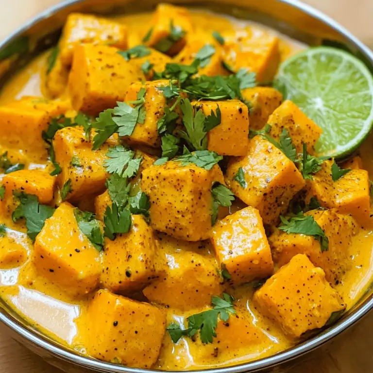 Für ein leckeres indisches Kürbis-Curry brauchst du nur einige Hauptzutaten. Diese sind: - 1 kleiner Kürbis (ca. 900 g), geschält und gewürfelt - 1 große Zwiebel, fein gehackt - 3 Knoblauchzehen, gehackt - 1 Stück frischer Ingwer (ca. 2,5 cm), gerieben - 2 mittelgroße Tomaten, püriert - 240 ml Kokosmilch - 1 Esslöffel Currypulver - 1 Teelöffel Kreuzkümmelsamen - 1 Teelöffel Kurkumapulver - 1 Teelöffel Garam Masala - 1-2 grüne Chilis, aufgeschlitzt (nach Belieben anpassen) - 2 Esslöffel Pflanzenöl - Salz nach Geschmack - Frischer Koriander zum Garnieren Diese Zutaten schaffen eine wunderbare Mischung aus Aromen und Texturen. Der Kürbis wird weich und süß, während die Gewürze einen warmen, herzhaften Geschmack hinzufügen. Die Kokosmilch bringt eine cremige Note ins Spiel. Um das Curry einfach zuzubereiten, benötigst du einige Küchenutensilien: - Großer Topf - Kochlöffel - Messer - Schneidebrett Mit diesen Utensilien kannst du die Zutaten gut vorbereiten und das Curry perfekt kochen. Ein großer Topf sorgt dafür, dass alles gut Platz hat und gleichmäßig gart. Achte darauf, dass dein Kochlöffel stabil ist, um die Mischung gut umzurühren. Für die Zubereitung verwende das [Full Recipe]. Zuerst musst du den Kürbis schälen und in kleine Würfel schneiden. Achte darauf, die Kerne zu entfernen. Dann nimm eine große Zwiebel und hacke sie fein. Du brauchst auch drei Knoblauchzehen, die ebenfalls gehackt werden. Frischer Ingwer ist wichtig. Reibe ein Stück Ingwer von etwa 2,5 cm Länge. Jetzt geht es ans Kochen. Erhitze zwei Esslöffel Pflanzenöl in einem großen Topf. Füge einen Teelöffel Kreuzkümmelsamen hinzu. Brate die Samen etwa 30 Sekunden lang an, bis sie anfangen zu knistern. Dann gib die Zwiebel dazu. Brate sie an, bis sie goldbraun ist, etwa fünf bis sieben Minuten. Rühre nun den gehackten Knoblauch, den geriebenen Ingwer und die grünen Chilis ein. Koche die Mischung für zwei Minuten. Dann füge zwei pürierte Tomaten hinzu. Lass die Mischung für fünf bis sieben Minuten köcheln, bis sie eindickt. Rühre das Currypulver, Kurkumapulver und Salz gut ein. Jetzt ist es Zeit für den Kürbis. Mische die gewürfelten Kürbisstücke unter die Sauce. Gieße dann 240 ml Kokosmilch dazu und rühre alles gut um. Bringe die Mischung zum sanften Köcheln. Decke den Topf ab und reduziere die Hitze. Lass das Curry 20 bis 25 Minuten köcheln, bis der Kürbis weich ist. Wenn der Kürbis gar ist, passe das Salz nach deinem Geschmack an. Streue einen Teelöffel Garam Masala über das Curry. Rühre alles gut um und lass es für weitere fünf Minuten köcheln. Nimm den Topf vom Herd und garniere das Curry mit frisch gehacktem Koriander. Für das vollständige Rezept, schau dir die gewürzte Kürbisdelikatessen-Curry Anleitung an. - Temperaturkontrolle und Kochzeit: Achte darauf, die Hitze auf mittlere Stufe zu stellen. So braten die Gewürze gut. Wenn du den Kürbis hinzufügst, reduziere die Hitze. Ein sanftes Köcheln bringt die Aromen gut zur Geltung. Das Curry braucht etwa 20-25 Minuten, bis der Kürbis weich ist. Rühre dabei gelegentlich um, damit nichts anbrennt. - Anpassung der Gewürze für individuelle Vorlieben: Du kannst die Gewürze nach deinem Geschmack anpassen. Magst du es scharf? Füge mehr grüne Chilis hinzu. Für ein milderes Curry, reduziere die Menge. Experimentiere auch mit anderen Gewürzen. Koriander oder Fenchelsamen können neue Aromen bringen. - Zu viel Flüssigkeit oder zu wenig Salz: Achte darauf, die Kokosmilch richtig zu dosieren. Zu viel Flüssigkeit macht das Curry wässrig. Beginne mit der angegebenen Menge. Salz ist wichtig für den Geschmack. Probiere das Curry und passe das Salz nach Bedarf an. - Überkochen des Kürbisses: Der Kürbis sollte weich, aber nicht matschig sein. Lasse ihn nicht zu lange kochen. Wenn du merkst, dass er zerfällt, hast du zu lange gewartet. Ein perfektes Curry hat zarte Kürbisstücke, die gut in die Sauce aufgenommen sind. {{image_4}} Wenn du ein veganes Gericht suchst, ersetze die Kokosmilch durch Hafer- oder Mandeldrink. Diese pflanzlichen Alternativen geben deinem Curry einen milden Geschmack. Du kannst auch die Butter oder das Öl, wenn du magst, durch Kokosöl ersetzen. Das passt perfekt zum Kürbis. Für mehr Eiweiß füge Linsen oder Kichererbsen hinzu. Diese Zutaten machen das Curry nahrhafter und sättigender. Um das Curry noch leckerer zu machen, kannst du andere Gemüsesorten hinzufügen. Karotten, Spinat oder Erbsen passen gut und bringen Farbe ins Gericht. Ersetze die grünen Chilis durch rote Chilis für mehr Schärfe oder benutze weniger, wenn du es milder magst. Experimentiere mit Gewürzen, um neue Geschmäcker zu entdecken. Probiere auch frischen Koriander oder Minze für einen frischen Kick. Das Rezept ist sehr anpassungsfähig, also sei kreativ und finde deine eigene Mischung! Du wirst überrascht sein, wie viel Vielfalt du mit einfachen Zutaten erreichen kannst. Für das vollständige Rezept schau dir die Anleitung an und lass dich inspirieren! Du kannst dein Indisches Kürbis-Curry einfach aufbewahren. Der Kühlschrank ist der beste Ort dafür. Stelle sicher, dass du das Curry in einem luftdichten Behälter aufbewahrst. So bleibt es frisch und lecker. Wenn du das Curry länger lagern möchtest, friere es einfach ein. Ein gefriergeeigneter Behälter ist ideal, um die Frische zu bewahren. Das Curry schmeckt frisch am besten. Im Kühlschrank hält es sich etwa 3 bis 5 Tage. Wenn du es aufwärmst, achte darauf, es gründlich zu erhitzen. Das sorgt dafür, dass es gut schmeckt und sicher zu essen ist. Wenn du es einfrierst, bleibt die Qualität bis zu 3 Monate erhalten. Das Aufwärmen kann den Geschmack ein wenig verändern, aber es bleibt immer noch köstlich. Ja, du kannst frischen Kürbis durch andere Gemüsesorten ersetzen. Zucchini ist eine tolle Option. Sie hat eine ähnliche Textur und wird schnell weich. Süßkartoffeln sind eine weitere gute Wahl. Sie bringen eine süße Note ins Gericht. Beide Optionen funktionieren gut im Curry. Du kannst die Gewürze leicht anpassen. Wenn du es schärfer magst, füge mehr grüne Chilis hinzu. Für mehr Tiefe kannst du auch mehr Currypulver verwenden. Probiere verschiedene Kombinationen aus. Jeder hat einen anderen Geschmack. Beginne mit kleinen Mengen und taste dich vor. Ja, dieses Rezept eignet sich hervorragend für Meal Prep. Koche eine große Menge und teile sie in Portionen auf. Lagere sie in luftdichten Behältern. Du kannst das Curry bis zu fünf Tage im Kühlschrank aufbewahren. Es schmeckt auch gut aufgewärmt. So hast du schnell eine gesunde Mahlzeit zur Hand. Für das vollständige Rezept, schau dir den gewürzten Kürbisdelikatessen-Curry an. Das Curry-Rezept bietet Ihnen eine einfache Anleitung mit frischen Zutaten. Sie lernen die Hauptzutaten, Küchenutensilien und Schritte zur Zubereitung kennen. Wichtig sind Temperatur und Gewürze, um Ihr Gericht zu perfektionieren. Variationen zeigen, wie Sie leicht vegetarische oder vegane Optionen erstellen. Bewahren Sie das Curry richtig auf, um die beste Haltbarkeit zu gewährleisten. Erinnern Sie sich: Mit ein wenig Übung gelingen Ihnen köstliche Currygerichte, die jeder liebt. Probieren Sie es aus und genießen Sie!