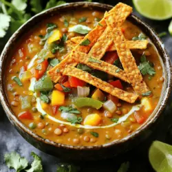 - 1 Tasse grüne oder braune Linsen - 1 mittelgroße Zwiebel - 2 Knoblauchzehen - 1 rote Paprika - 1 gelbe Paprika Die Hauptzutaten sind einfach zu finden. Linsen sind gesund und sättigend. Zwiebeln und Knoblauch geben der Suppe viel Geschmack. Paprika bringt eine schöne Farbe und Süße. Ich liebe es, frische Zutaten zu verwenden. Sie machen die Suppe viel besser. - 1 Teelöffel Kreuzkümmel - 1 Teelöffel geräuchertes Paprikapulver - 1 Teelöffel Chilipulver - 4 Tassen Gemüsebrühe Gewürze sind wichtig für den Geschmack. Kreuzkümmel gibt der Suppe eine warme Note. Geräuchertes Paprikapulver sorgt für einen herzhaften Geschmack. Chilipulver bringt eine leichte Schärfe. Gemüsebrühe ist die Basis für die Suppe. Sie macht alles schön aromatisch und lecker. - Tortillastreifen oder Nachos - Frischer Koriander - Limettenviertel Das Garnieren macht die Suppe besonders. Tortillastreifen oder Nachos geben einen tollen Crunch. Frischer Koriander sorgt für Frische und Farbe. Limettenviertel bringen eine spritzige Note. So wird die Suppe zu einem echten Genuss. Für das vollständige Rezept, besuche die Seite mit dem Titel „Cremige Vegane Linsen-Tortilla-Suppe“. Bevor wir mit dem Kochen beginnen, müssen wir die Zutaten vorbereiten. - Linsen gut waschen. Achten Sie darauf, alle kleinen Steine oder Schmutz zu entfernen. - Gemüse würfeln und hacken. Schneiden Sie die Zwiebel, den Knoblauch und die Paprika klein. Jetzt können wir die Suppe zubereiten. - Anbraten der Zwiebel und Paprika. Erhitzen Sie das Olivenöl in einem großen Topf. Fügen Sie die Zwiebel hinzu und braten Sie sie für fünf Minuten an. Sie wird glasig. Dann kommen der Knoblauch und die Paprika dazu. Braten Sie alles für weitere vier Minuten. - Kochen der Linsen und Brühe. Geben Sie die gewaschenen Linsen, die gewürfelten Tomaten und die Gemüsebrühe in den Topf. Bringen Sie alles zum Kochen und reduzieren Sie die Hitze. Lassen Sie die Suppe 25 bis 30 Minuten köcheln, bis die Linsen zart sind. Für eine cremige Suppe ist die Kokosmilch wichtig. - Hinzufügen von Kokosmilch. Rühren Sie die Kokosmilch in die Suppe ein. Schmecken Sie die Suppe mit Salz und Pfeffer ab. Lassen Sie die Suppe weitere fünf Minuten köcheln. - Pürieren nach Wunsch. Für eine cremigere Konsistenz können Sie die Hälfte der Suppe pürieren. Nutzen Sie dazu einen Stabmixer oder einen normalen Mixer. Seien Sie vorsichtig mit der heißen Flüssigkeit. Jetzt haben Sie eine wunderbare cremige vegane Linsensuppe! Für das vollständige Rezept schauen Sie sich die [Full Recipe] an. Um den Geschmack Ihrer cremigen veganen Linsensuppe zu verbessern, verwenden Sie frische Gewürze. Frische Gewürze haben mehr Aroma. Sie geben Ihrer Suppe mehr Tiefe und Geschmack. Zusätzlich können Sie frische Kräuter hinzufügen. Ein Hauch von Koriander oder Petersilie macht viel aus. Diese Kräuter bringen Frische und Farbe in das Gericht. Die Konsistenz der Suppe ist wichtig. Sie können sie leicht anpassen. Fügen Sie mehr oder weniger Kokosmilch hinzu. Mehr Kokosmilch macht die Suppe reicher. Mögen Sie es cremiger? Dann pürieren Sie die Suppe. Ein Pürierstab ist dafür ideal. Pürieren Sie einfach die Hälfte der Suppe für eine schönere Textur. Ich empfehle, die Suppe mit Tortillastreifen zu servieren. Diese geben einen tollen Crunch dazu. Sie können auch Nachos verwenden, um es noch interessanter zu machen. Kombinieren Sie die Suppe mit anderen Beilagen. Ein frisches Baguette oder Guacamole sind gute Optionen. Diese Beilagen machen Ihre Mahlzeit noch leckerer. Für das vollständige Rezept schauen Sie sich die [Full Recipe] an. {{image_4}} Eine cremige vegane Linsensuppe kann noch besser werden, wenn Sie Gemüse hinzufügen. Spinat oder Grünkohl passen gut. Diese Blattgemüse geben zusätzliche Nährstoffe und Farbe. Außerdem können Sie die Paprika-Sorten variieren. Nutzen Sie grüne oder orange Paprika für mehr Geschmack und Abwechslung. Möchten Sie mehr Protein? Fügen Sie Kichererbsen hinzu. Sie bringen eine tolle Konsistenz und mehr Nährstoffe. Auch Tofu oder Seitan sind gute Optionen. Diese Zutaten machen die Suppe noch sättigender und leckerer. Die Gewürze machen den Unterschied. Fügen Sie Chili oder andere Schärfequellen hinzu, um die Suppe aufzupeppen. Sie können auch italienische Kräuter nutzen. Basilikum oder Oregano geben der Suppe eine neue Richtung und viel Aroma. Mit diesen Variationen wird jede Portion zu einem neuen Erlebnis. Für das gesamte Rezept schauen Sie sich die [Full Recipe] an. Nach dem Kochen bewahre ich die Reste der cremigen veganen Linsensuppe einfach im Kühlschrank auf. Sie bleibt dort 3 bis 4 Tage frisch. Wenn ich die Suppe länger aufbewahren möchte, friere ich sie ein. So hält sie bis zu 3 Monate. Wenn ich die Suppe wieder aufwärme, mache ich das sanft. Ich mag es, sie auf dem Herd zu erhitzen. Dabei stelle ich die Hitze auf niedrig und rühre oft um. So bleibt die Suppe cremig und lecker. Alternativ kann ich die Suppe auch in der Mikrowelle erhitzen. Ich benutze eine mikrowellengeeignete Schüssel und erwärme sie in kurzen Intervallen. So kann ich die Temperatur gut kontrollieren. Bevor ich die Suppe esse, schaue ich immer nach Anzeichen von Verderb. Wenn die Suppe komisch riecht oder die Farbe sich ändert, sollte ich sie nicht mehr essen. Ich lagere die Suppe immer in einem luftdichten Behälter. Das hilft, die Frische zu bewahren. FAQs Wie mache ich die Suppe noch cremiger? Wenn du die Suppe noch cremiger machen möchtest, füge einfach mehr Kokosmilch hinzu. Eine weitere Option ist, vegane Sahne zu verwenden. Beide Zutaten machen die Suppe reichhaltiger und geben ihr eine tolle Textur. So erhältst du einen noch besseren Geschmack. Kann ich die Suppe im Voraus zubereiten? Ja, du kannst diese Suppe im Voraus zubereiten. Sie ist eine hervorragende Option für Meal Prep. Koche die Suppe und lass sie abkühlen. Fülle sie in Behälter und bewahre sie im Kühlschrank auf. So hast du immer eine schnelle, gesunde Mahlzeit bereit. Welche Beilagen passen gut dazu? Zu dieser cremigen veganen Linsensuppe passen viele Beilagen. Baguette ist eine tolle Wahl, um die Suppe aufzutunken. Auch Guacamole oder Chips sind lecker. Diese Beilagen machen das Essen noch genussvoller. Diese Suppe ist einfach und lecker. Wir haben über die Hauptzutaten wie Linsen, Zwiebeln und Paprika gesprochen. Die Gewürze wie Kreuzkümmel und Paprika geben der Suppe den besonderen Kick. Es ist auch wichtig, die richtige Konsistenz zu finden, um sie cremig zu machen. Mit frischen Kräutern und Tortillastreifen wird das Gericht perfekt. Denken Sie daran, kreative Variationen auszuprobieren. Ihre Suppe bleibt im Kühlschrank einige Tage frisch. Genießen Sie Ihre selbstgemachte Suppe immer wieder!