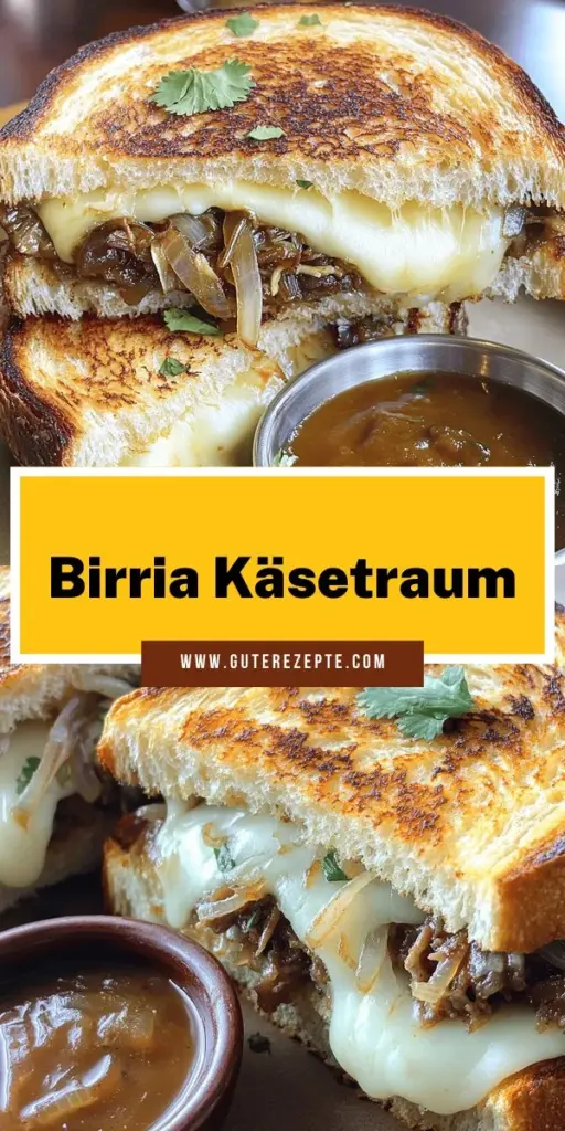 Entdecke den himmlischen Genuss von Birria Grilled Cheese! Dieses Rezept kombiniert zartes, gewürztes Rindfleisch mit schmelzendem Käse und knusprigem Brot zu einem unwiderstehlichen Sandwich. Perfekt für einen herzhaften Snack oder um Gäste zu beeindrucken. Folge unserer einfachen Anleitung, um dieses Geschmackserlebnis selbst zu zaubern. Klicke jetzt und entdecke die köstlichen Details!