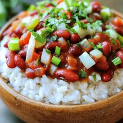 Für Red Beans and Rice brauchst du: - 1 Tasse getrocknete rote Bohnen (oder 2 Dosen gekocht, abgetropft und gespült) - 1 kleine Zwiebel, gewürfelt - 2 Stangen Sellerie, gewürfelt - 1 Paprika (grün oder rot), gewürfelt - 3 Knoblauchzehen, fein gehackt - 1 Teelöffel geräucherter Paprika - 1 Teelöffel getrockneter Thymian - 1/2 Teelöffel Cayennepfeffer (nach Geschmack anpassen) - 4 Tassen Gemüsebrühe - 2 Lorbeerblätter - 2 Esslöffel Olivenöl - 1 Tasse Langkornreis - Salz und Pfeffer nach Geschmack - Geschnittene Frühlingszwiebeln und frische Petersilie zur Garnitur Frische Zutaten machen dein Gericht noch besser. Achte auf diese Tipps: - Wähle Bohnen, die sauber und ohne Beschädigungen sind. - Die Zwiebel sollte fest und glänzend sein. - Sellerie muss knusprig und grün sein. - Paprika sollte eine pralle Form haben und keine Flecken aufweisen. - Knoblauch sollte fest und ohne Keime sein. Manchmal hast du nicht alles zur Hand. Hier sind einige Ersatzstoffe: - Für getrocknete Bohnen kannst du auch Dosenbohnen verwenden. - Anstelle von frischem Knoblauch kannst du Knoblauchpulver nutzen. - Wenn du keinen geräucherten Paprika hast, nimm normalen Paprika und füge etwas mehr Cayennepfeffer hinzu. - Statt Gemüsebrühe kannst du auch Wasser mit etwas Gemüsebrühe-Pulver verwenden. Mit diesen Zutaten und Tipps bist du bereit, ein köstliches Gericht zu zaubern! Schau dir die [Full Recipe] für eine detaillierte Anleitung an. Um die Bohnen richtig zuzubereiten, spülen Sie zuerst die getrockneten roten Bohnen gründlich. Lassen Sie sie dann über Nacht in Wasser einweichen. Am nächsten Tag gießen Sie das Wasser ab und stellen die Bohnen beiseite. Wenn Sie Dosenbohnen nutzen, können Sie diesen Schritt überspringen. Die Bohnen sind der Hauptbestandteil und geben dem Gericht seine Textur und den Geschmack. Erhitzen Sie 2 Esslöffel Olivenöl in einem großen Topf. Fügen Sie eine kleine gewürfelte Zwiebel, zwei gewürfelte Selleriestangen und eine gewürfelte Paprika hinzu. Braten Sie das Gemüse bei mittlerer Hitze für 5 bis 7 Minuten, bis es weich ist. Dann kommt der gehackte Knoblauch dazu, zusammen mit 1 Teelöffel geräuchertem Paprika, 1 Teelöffel getrocknetem Thymian und 1/2 Teelöffel Cayennepfeffer. Rühren Sie alles für 2 Minuten um, bis es gut riecht. Geben Sie die vorbereiteten Bohnen in den Topf. Fügen Sie 4 Tassen Gemüsebrühe und 2 Lorbeerblätter hinzu. Bringen Sie die Mischung zum Köcheln. Reduzieren Sie die Hitze und lassen Sie alles 45 Minuten bis zu 1 Stunde köcheln, wenn Sie getrocknete Bohnen verwenden. Bei Dosenbohnen sind 20 Minuten genug. Kochen Sie währenddessen 1 Tasse Langkornreis in einem separaten Topf mit 2 Tassen Wasser und einer Prise Salz. Lassen Sie den Reis 15 Minuten kochen. Nach dem Kochen probieren Sie die Bohnenmischung und passen sie mit Salz und Pfeffer an. Entfernen Sie die Lorbeerblätter. Geben Sie eine Schüssel Reis und toppen Sie sie mit der Bohnenmischung. Garnieren Sie das Gericht mit geschnittenen Frühlingszwiebeln und frischer Petersilie. Servieren Sie das Gericht mit einem Stück Maisbrot für einen tollen Geschmack. Die Anleitung ist Teil des [Full Recipe]. Ein häufiger Fehler ist, die Bohnen nicht richtig einzuweichen. Wenn Sie getrocknete Bohnen verwenden, lassen Sie sie über Nacht in Wasser stehen. So werden sie zarter. Verwenden Sie Dosenbohnen, sparen Sie sich diesen Schritt. Ein weiterer Fehler ist, die Gewürze zu spät hinzuzufügen. Fügen Sie die Gewürze früh hinzu, damit sich die Aromen gut entfalten. Die Konsistenz ist wichtig. Sie möchten, dass die Bohnen weich, aber nicht matschig sind. Kochen Sie sie langsam und rühren Sie ab und zu um. Wenn die Mischung zu dick wird, fügen Sie mehr Gemüsebrühe hinzu. Für einen cremigen Effekt, zerdrücken Sie einige Bohnen mit einer Gabel. Der Geschmack kommt von den Gewürzen. Verwenden Sie geräucherten Paprika für ein rauchiges Aroma. Cayennepfeffer bringt die Schärfe, aber dosieren Sie ihn nach Ihrem Geschmack. Frische Kräuter wie Petersilie am Ende sorgen für einen frischen Geschmack. Experimentieren Sie mit verschiedenen Gewürzen, um Ihre eigene Note zu finden. Für alle Details und die Zubereitung schauen Sie sich das [Full Recipe] an. {{image_4}} Red Beans and Rice hat viele Gesichter. In New Orleans kochen sie oft mit Wurst. In anderen Regionen nutzen sie Hühnchen oder sogar Meeresfrüchte. Die Gewürze variieren auch. Einige mögen es schärfer, während andere milde Aromen bevorzugen. Diese Unterschiede machen das Gericht spannend und einzigartig. Probieren Sie verschiedene Stile aus, um Ihren Favoriten zu finden. Wenn Sie eine vegetarische oder vegane Option suchen, können Sie die Wurst einfach weglassen. Fügen Sie stattdessen mehr Gemüse hinzu. Zucchini, Karotten und Paprika bringen Farbe und Geschmack. Verwenden Sie Gemüsebrühe, um den Geschmack zu intensivieren. Auch das Hinzufügen von schwarzen Bohnen kann eine interessante Note bieten. So bleibt das Gericht nahrhaft und lecker. Wurst ist ein beliebter Zusatz in vielen Rezepten. Chorizo oder Andouille-Wurst passen besonders gut. Diese Würste bringen Fett und Geschmack in das Gericht. Wenn Sie Gemüse hinzufügen, denken Sie an Spinat oder Kürbis. Sie verleihen dem Gericht eine gesunde Note. Bei der Zubereitung können Sie kreativ sein und Ihre Lieblingstoppings ausprobieren. Das macht jedes Gericht besonders. Für das vollständige Rezept besuchen Sie den Abschnitt [Full Recipe]. Um Reste von Red Beans and Rice gut zu lagern, lassen Sie das Gericht zuerst abkühlen. Füllen Sie die Reste dann in einen luftdichten Behälter. Sie können die Reste bis zu fünf Tage im Kühlschrank aufbewahren. Achten Sie darauf, dass der Behälter gut verschlossen ist, um Gerüche zu vermeiden. Zum Aufwärmen geben Sie die Bohnen und den Reis in einen Topf. Fügen Sie etwas Wasser oder Brühe hinzu, um die Mischung feucht zu halten. Erhitzen Sie alles bei niedriger Hitze und rühren Sie gelegentlich um. Servieren Sie die Mischung wieder mit Frühlingszwiebeln und Petersilie. Ein Stück Maisbrot passt ebenfalls gut dazu. Im Kühlschrank hält sich Red Beans and Rice für etwa fünf Tage. Im Gefrierfach können Sie das Gericht bis zu drei Monate lagern. Füllen Sie die Mischung in gefriergeeignete Behälter oder Beutel. Vergessen Sie nicht, das Datum darauf zu schreiben. Wenn Sie es wieder aufwärmen, lassen Sie es zuerst über Nacht im Kühlschrank auftauen, bevor Sie es erhitzen. Das Kochen von roten Bohnen dauert je nach Art und Zubereitung unterschiedlich. - Getrocknete Bohnen: Einweichen über Nacht, dann 45 Minuten bis 1 Stunde kochen. - Dosenbohnen: Diese sind schon gekocht und brauchen nur 20 Minuten zum Erwärmen. Die genaue Zeit kann variieren, also probiere die Bohnen nach der angegebenen Zeit. Ja, du kannst Dosenbohnen verwenden. Sie sind schnell und einfach. - Spüle die Bohnen ab, bevor du sie verwendest. - Dadurch reduzierst du überschüssiges Salz und Konservierungsstoffe. Das spart Zeit und macht das Gericht noch einfacher. Red Beans and Rice ist ein nahrhaftes Gericht. - Rote Bohnen sind reich an Ballaststoffen und Eiweiß. - Reis liefert dir schnelle Energie. Die Kombination bietet gesunde Nährstoffe und hält dich lange satt. Zu Red Beans and Rice passen viele Beilagen. - Ein Stück Maisbrot ist klassisch und lecker. - Scharfe Soße gibt den letzten Schliff. - Frischer Salat sorgt für einen knusprigen Kontrast. Experimentiere mit verschiedenen Beilagen, um dein Gericht zu verfeinern. Ja, dieses Gericht hat eine interessante Geschichte. Red Beans and Rice ist ein traditionelles Gericht aus Louisiana. Es entstand aus der Notwendigkeit, einfache Zutaten zu nutzen. Köche aus New Orleans kochten es oft montags, da sie Zeit sparen wollten. Die Aromen und die Vielfalt der Zutaten machen es besonders. Es ist mehr als nur ein Essen; es ist ein Stück Kultur. Der Artikel erläutert die Zutaten und die Schritt-für-Schritt-Anleitung für Red Beans and Rice. Wir haben die einzelnen Schritte zur Zubereitung besprochen und Tipps gegeben, um häufige Fehler zu vermeiden. Außerdem haben wir Variationen und Lagerungshinweise behandelt. Denke daran, frische Zutaten zu wählen und deinen persönlichen Geschmack zu berücksichtigen. Dieses Gericht kann viel Freude bringen und ist gut für jede Gelegenheit. Experimentiere mit verschiedenen Zutaten und genieße das Kochen!