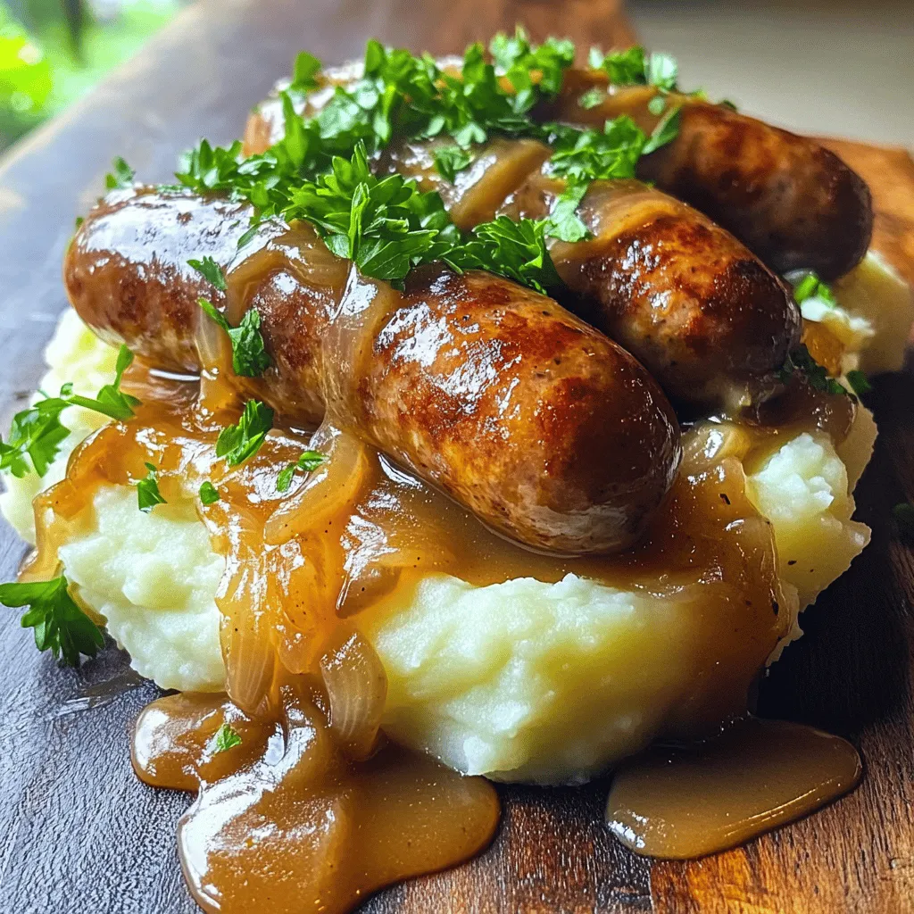 - 500 g Cumberland-Würste oder andere Bratwürste - 800 g mehlige Kartoffeln (z.B. Maris Piper) - 100 ml Milch - 50 g Butter