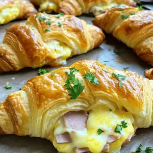 - 6 frische Croissants - 200 g gekochter Schinken, in Scheiben - 150 g Emmentaler oder Käse nach Wahl, gerieben
