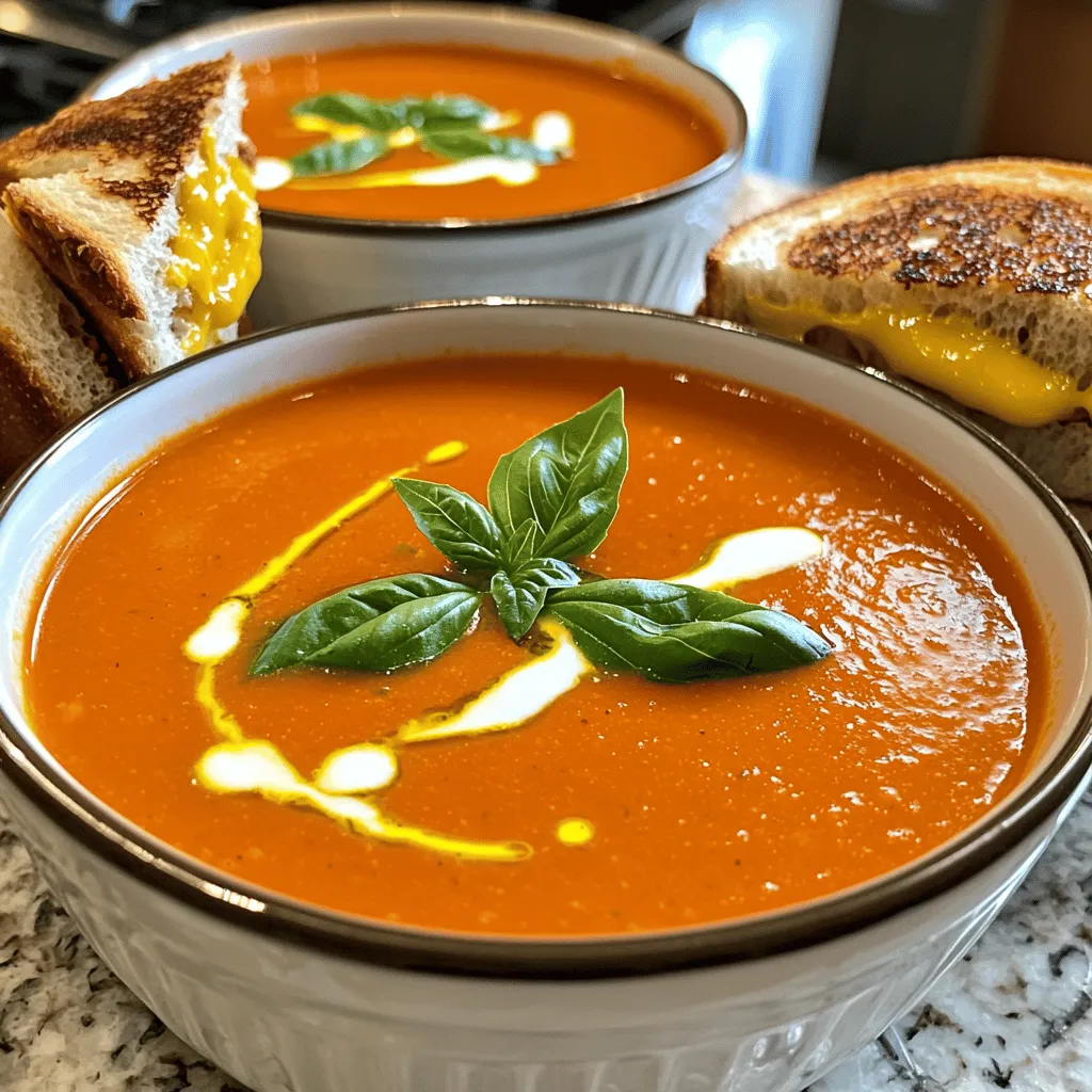 Um eine leckere cremige Tomaten-Basilikum-Suppe zu machen, benötigst du folgende Zutaten: - 2 Esslöffel Olivenöl - 1 mittelgroße Zwiebel, fein gewürfelt - 3 Knoblauchzehen, gehackt - 1 Dose (28 oz) zerdrückte Tomaten - 2 Tassen Gemüsebrühe - 1 Teelöffel Zucker - 1 Teelöffel getrockneter Oregano - Salz und Pfeffer nach Geschmack - 1 Tasse Schlagsahne oder Kokoscreme für eine milchfreie Option - 1 Tasse frische Basilikumblätter, gehackt - ½ Teelöffel rote Pfefferflocken (optional für eine scharfe Note) Diese Zutaten sind einfach zu finden. Sie machen die Suppe reichhaltig und geschmackvoll. Wenn du eine vegane oder milchfreie Version magst, kannst du die Schlagsahne durch Kokoscreme ersetzen. Das gibt der Suppe eine feine, cremige Textur. Du kannst auch Cashew-Creme verwenden. Diese wird aus eingeweichten Cashewkernen gemacht und hat einen tollen Geschmack. Die Wahl der richtigen Tomaten ist wichtig. Frische, reife Tomaten sind ideal, wenn du sie verwendest. Sie geben der Suppe mehr Geschmack. Wenn du Dosen verwendest, achte auf die Qualität. Suche nach ganzen oder zerdrückten Tomaten ohne Zusatzstoffe. Sie sind oft aromatischer. Tomaten mit einem hohen Zuckergehalt sind besonders lecker und süß. Für das vollständige Rezept schau bitte hier: [Full Recipe]. Um die Brühe und den Geschmack zuzubereiten, erhitze zuerst das Olivenöl in einem großen Topf. Füge die gewürfelte Zwiebel hinzu und dünste sie etwa fünf Minuten. Die Zwiebel sollte glasig sein. Dann kommt der gehackte Knoblauch. Rühre ihn eine Minute lang ein, bis er duftet. Jetzt gieße die zerdrückten Tomaten und die Gemüsebrühe dazu. Die Kombination bringt die Aromen zusammen. Füge Zucker, Oregano, Salz und Pfeffer hinzu, um den Geschmack zu verstärken. Nimm den Topf vom Herd. Jetzt kommt der spaßige Teil: Püriere die Suppe mit einem Stabmixer. Du kannst die Suppe ganz glatt pürieren oder nur einen Teil, wenn du es stückiger magst. Das Pürieren sorgt für eine cremige Konsistenz. Füge die Schlagsahne oder Kokoscreme hinzu. Das macht die Suppe noch reichhaltiger. Stelle den Topf bei niedriger Hitze zurück auf den Herd, damit sich die Aromen gut vermischen. Lass die Suppe für weitere fünf Minuten köcheln. Das ist wichtig, damit die Aromen wirklich zur Geltung kommen. Vergiss nicht, die gehackten Basilikumblätter und die roten Pfefferflocken hinzuzufügen, wenn du etwas Schärfe willst. Rühre die Suppe gut um und schmecke sie ab. Nach Belieben nachwürzen und dann ist die Suppe bereit zum Servieren. Genieße die cremige Tomaten-Basilikum-Delikatesse! Für die vollständige Anleitung schaue dir das Full Recipe an. Um die Aromen Ihrer cremigen Tomaten-Basilikum-Suppe zu verstärken, gibt es einige einfache Tricks. Fügen Sie einen Hauch von Zucker hinzu. Der Zucker hilft, die Säure der Tomaten auszubalancieren. Verwenden Sie frische Kräuter, wenn möglich. Frisches Basilikum hebt den Geschmack. Ein Spritzer Zitronensaft kann die Aromen aufhellen. Experimentieren Sie mit Gewürzen. Oregano und Thymian passen gut dazu. Ein häufiger Fehler ist, die Zwiebeln nicht genug zu braten. Sie sollten glasig sein, bevor Sie den Knoblauch hinzufügen. Vermeiden Sie es auch, die Suppe zu lange zu kochen. Zu langes Kochen kann die frischen Aromen zerstören. Pürieren Sie die Suppe gründlich, um eine cremige Textur zu erreichen. Achten Sie darauf, die Schlagsahne oder Kokoscreme nicht zu früh hinzuzufügen. Diese sollten erst am Ende eingemischt werden. Um die Suppe schön anzurichten, verwenden Sie tiefe Schalen. Garnieren Sie jede Portion mit frischem Basilikum. Ein Spritzer Sahne oben drauf sieht toll aus. Servieren Sie die Suppe mit knusprigem Brot oder gegrillten Käsesandwiches. Das macht das Essen noch besser. Diese Kombination ist perfekt für kalte Tage. Probieren Sie es aus und genießen Sie jeden Löffel! {{image_4}} Um der Suppe einen Kick zu geben, füge etwas rote Pfefferflocken hinzu. Diese geben der Suppe eine angenehme Schärfe. Du kannst auch frische Chilis verwenden, wenn du es noch würziger magst. Achte darauf, die Schärfe langsam zu steigern. So kannst du die perfekte Balance finden, die dir gefällt. Eine weitere tolle Idee ist, andere Gemüsesorten hinzuzufügen. Karotten, Zucchini oder Paprika passen gut. Diese Gemüse bringen zusätzliche Farben und Nährstoffe in die Suppe. Schneide sie klein und brate sie zusammen mit der Zwiebel an, bevor du die Tomaten hinzufügst. So werden die Aromen gut vermischt. Du kannst auch Quinoa oder Reis in die Suppe geben. Diese Zutaten machen die Suppe gehaltvoller und sättigender. Gekochte Quinoa oder Reis passen gut in die cremige Textur. Füge sie am Ende der Kochzeit hinzu, damit sie warm bleiben. So hast du eine komplette Mahlzeit in einer Schüssel. Für das vollständige Rezept, schau dir die Cremige Tomaten-Basilikum-Delikatesse an! Wenn Sie Reste von der cremigen Tomaten-Basilikum-Suppe haben, bewahren Sie sie in einem luftdichten Behälter auf. Stellen Sie sicher, dass die Suppe abgekühlt ist, bevor Sie sie in den Kühlschrank stellen. So bleibt die Suppe frisch. Sie sollten sie innerhalb von drei bis vier Tagen genießen. Um die Suppe für später zu nutzen, können Sie sie einfrieren. Füllen Sie die abgekühlte Suppe in gefriergeeignete Behälter oder Beutel. Lassen Sie etwas Platz, da sich die Suppe beim Einfrieren ausdehnt. So bleibt der Geschmack erhalten. Sie können die Suppe bis zu drei Monate im Gefrierfach aufbewahren. Um die Suppe aufzuwärmen, geben Sie sie in einen Topf. Erhitzen Sie sie bei mittlerer Hitze. Rühren Sie dabei oft um, damit sie nicht anbrennt. Wenn die Suppe zu dick ist, fügen Sie etwas Wasser oder Brühe hinzu. So bleibt sie cremig und lecker. Vermeiden Sie die Mikrowelle, wenn Sie die Textur nicht verändern wollen. Du kannst die Suppe bis zu fünf Tage im Kühlschrank aufbewahren. Stelle sicher, dass sie in einem luftdichten Behälter ist. Wenn du die Suppe länger aufbewahren möchtest, friere sie ein. Im Gefrierfach hält sie bis zu drei Monate. Achte darauf, sie in Portionen zu teilen, damit du nur das aufwärmst, was du brauchst. Ja, frische Tomaten sind eine gute Wahl. Du solltest etwa 1,2 kg frische Tomaten verwenden. Blanchiere sie kurz, um die Haut zu entfernen, und püriere sie dann. Das gibt der Suppe einen frischen Geschmack. Dosen sind jedoch schneller und einfacher, besonders wenn du wenig Zeit hast. Ein knuspriges Brot oder ein gegrilltes Käsesandwich passt perfekt dazu. Diese Beilagen machen die Suppe noch besser. Du kannst auch frische Basilikumblätter zum Garnieren verwenden. Ein Spritzer Sahne macht das Gericht besonders lecker. Probier es aus und finde deine Lieblingskombination! Hier ist das vollständige Rezept für die cremige Tomaten-Basilikum-Suppe. Es ist einfach und lecker. Mit frischen Zutaten gelingt sie immer. Zutaten: - 2 Esslöffel Olivenöl - 1 mittelgroße Zwiebel, fein gewürfelt - 3 Knoblauchzehen, gehackt - 1 Dose (28 oz) zerdrückte Tomaten - 2 Tassen Gemüsebrühe - 1 Teelöffel Zucker - 1 Teelöffel getrockneter Oregano - Salz und Pfeffer nach Geschmack - 1 Tasse Schlagsahne oder Kokoscreme für eine milchfreie Option - 1 Tasse frische Basilikumblätter, gehackt - ½ Teelöffel rote Pfefferflocken (optional für eine scharfe Note) Die Zubereitung ist schnell. Erhitze das Olivenöl in einem großen Topf. Dünste die Zwiebel etwa 5 Minuten, bis sie glasig ist. Füge den gehackten Knoblauch hinzu und brate ihn kurz an. Gieße dann die zerdrückten Tomaten und Gemüsebrühe in den Topf. Füge Zucker, Oregano, Salz und Pfeffer hinzu. Koche die Mischung 15-20 Minuten lang. Rühre zwischendurch um. Nehme den Topf vom Herd und püriere die Suppe. Du kannst einen Stabmixer verwenden. Wenn du eine stückigere Suppe magst, püriere nur einen Teil. Rühre die Schlagsahne oder Kokoscreme ein. Lass die Suppe noch 5 Minuten köcheln. Gib die gehackten Basilikumblätter dazu. Wenn du es scharf magst, füge die roten Pfefferflocken hinzu. Serviere die Suppe heiß. Garniere sie mit frischem Basilikum oder einem Spritzer Sahne. Du kannst das vollständige Rezept für mehr Details nutzen. Die Suppe ergibt 4-6 Portionen. Eine Portion hat etwa 200 Kalorien. Sie enthält auch gesunde Fette und viele Vitamine. Diese Suppe ist eine gute Wahl für eine leichte Mahlzeit. Wenn du weniger Portionen brauchst, teile einfach die Zutaten durch zwei. Du kannst die Suppe auch gut aufbewahren. Sie schmeckt am nächsten Tag sogar besser. Wenn du viel übrig hast, friere die Suppe in Portionen ein. So hast du immer eine schnelle Mahlzeit zur Hand. In diesem Blogbeitrag haben wir die wichtigsten Zutaten für eine cremige Tomaten-Basilikum-Suppe erkundet. Du hast erfahren, wie man sie zubereitet und die besten Tipps für die perfekte Konsistenz erhält. Außerdem haben wir Variationen und Lagerungshinweise geteilt, damit du die Suppe nach deinem Geschmack anpassen kannst. Denke daran, einfache Fehler zu vermeiden und die Aromen zu verstärken. Mit diesen Informationen kannst du bald deine eigene köstliche Suppe zaubern. Viel Spaß beim Kochen!