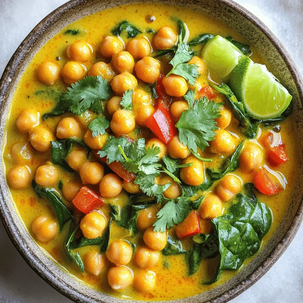 - 2 Dosen Kichererbsen - 1 Dose Kokosmilch - 1 Zwiebel, fein gehackt - 3 Knoblauchzehen - 1 Stück Ingwer - Gewürze: Currypulver, Kreuzkümmel, Kurkuma In diesem Rezept sind die Kichererbsen die Hauptzutat. Ihre nussige Textur passt perfekt zur cremigen Kokosmilch. Ich benutze oft Dosenkichererbsen, weil sie schnell und einfach sind. Du musst sie nur abspülen und abtropfen lassen. Die Kokosmilch gibt dem Curry seinen reichen Geschmack. Zwiebel, Knoblauch und Ingwer bringen Aroma und Tiefe. Ich hacke die Zwiebel fein, damit sie gut bräunt. Frischer Ingwer verleiht dem Gericht eine leichte Schärfe. Die Gewürze sind wichtig! Currypulver sorgt für die goldene Farbe. Kreuzkümmel und Kurkuma bringen zusätzliche Aromen. - 1 rote Paprika - 1 Tasse Spinat - Frischer Koriander - Limettenspalten Gemüse bringt Frische in das Curry. Ich liebe die süße, knackige rote Paprika. Der Spinat fügt eine schöne grüne Farbe hinzu. Frischer Koriander ist die perfekte Garnitur. Er gibt einen frischen Geschmack. Limettenspalten dazu sind ein Muss. Sie bringen einen spritzigen Kontrast. - Optionen für Kichererbsen - Möglichkeiten zur Verwendung anderer Gemüsesorten Wenn du keine Dosenkichererbsen hast, kannst du auch getrocknete verwenden. Diese musst du vorher einweichen und kochen. Du kannst auch andere Bohnen oder Linsen nehmen. Für das Gemüse sind die Möglichkeiten endlos. Blumenkohl oder grüne Bohnen passen gut. Auch saisonales Gemüse wie Kürbis ist eine tolle Wahl. Experimentiere mit deinen Lieblingsgemüsesorten! Du wirst neue Geschmäcker entdecken. Für das vollständige Rezept, schau dir das Kichererbsen-Curry in Kokosmilch an. Zuerst bereiten wir die Zwiebel, den Knoblauch und den Ingwer vor. Schäle die Zwiebel und hacke sie fein. Nimm die Knoblauchzehen, schäle sie und hacke sie ebenfalls. Reibe den Ingwer, um den vollen Geschmack zu bekommen. Als Nächstes spülst du die Kichererbsen ab. Das ist wichtig, um überschüssiges Salz und Konservierungsstoffe zu entfernen. Du kannst Kichererbsen aus der Dose verwenden, das spart Zeit. Erhitze in einer großen Pfanne das Olivenöl bei mittlerer Hitze. Füge die gehackte Zwiebel hinzu und brate sie an. Nach etwa fünf Minuten wird sie goldbraun und weich. Jetzt ist es Zeit, den Knoblauch und den Ingwer hinzuzufügen. Brate diese Mischung für ein bis zwei Minuten weiter. Du wirst den wunderbaren Duft bemerken. Jetzt kommen die Gewürze ins Spiel. Gib das Currypulver, den Kreuzkümmel und den Kurkuma in die Pfanne. Rühre alles gut um, damit die Gewürze ihren Geschmack entfalten können. Nach etwa einer Minute sind sie bereit. Füge die gewürfelte rote Paprika hinzu und brate sie für zwei Minuten an. Sie wird leicht weich, aber bleibt knackig. Jetzt ist es Zeit für die Kokosmilch und die Kichererbsen. Gieße die Kokosmilch in die Pfanne und füge die Kichererbsen hinzu. Rühre alles gut durch, bis es gut vermischt ist. Lass die Mischung sanft köcheln. Das dauert etwa zehn bis fünfzehn Minuten. Rühre zwischendurch um, damit nichts anbrennt. Füge den Spinat hinzu und koche ihn mit. Wenn du frischen Spinat verwendest, wird er schnell verwelken. Das dauert etwa zwei bis drei Minuten. Schmecke das Curry mit Salz und Pfeffer ab. Serviere das Curry heiß und garniere es mit frischem Koriander. Limettenspalten passen perfekt dazu und sorgen für einen frischen Kick. Für das vollständige Rezept kannst du die Beschreibung hier finden: [Full Recipe]. Um die perfekte Konsistenz zu erzielen, kannst du die Menge der Kokosmilch anpassen. Wenn du ein dickeres Curry magst, nimm weniger Kokosmilch. Für ein leichteres Gericht, füge mehr hinzu. Du kannst auch Brühe oder Wasser verwenden, um die Konsistenz zu variieren. Brühe gibt zusätzlichen Geschmack, während Wasser neutral bleibt. Um das Curry noch schmackhafter zu machen, füge zusätzliche Gewürze hinzu. Probiere Zimt oder Kardamom für eine interessante Note. Du kannst auch die Kichererbsen marinieren, bevor du sie zum Curry gibst. Eine Marinade aus Zitronensaft und Gewürzen bringt mehr Tiefe ins Gericht. Überlege dir, was du als Beilage servieren möchtest. Reis ist eine klassische Wahl und passt gut dazu. Basmatireis oder Jasminreis sind besonders aromatisch. Du kannst auch Naan-Brot anbieten, um das Curry perfekt zu genießen. So hast du eine tolle Kombination aus Aromen und Texturen. Für das vollständige Rezept schau dir das Rezept Kichererbsen-Curry in Kokosmilch an. {{image_4}} Wenn Sie eine vegane Variante möchten, können Sie Öle durch pflanzliche Alternativen ersetzen. Statt Olivenöl probieren Sie Kokosöl oder Avocadoöl. Diese Öle verleihen Ihrem Curry einen einzigartigen Geschmack. Sie sind auch gesund und passen gut zu den Aromen des Currys. Für mehr Geschmack können Sie verschiedene Gemüse hinzufügen. Blumenkohl und grüne Bohnen sind eine großartige Wahl. Diese Gemüsesorten bringen Farbe und Textur in das Gericht. Auch saisonale Gemüsesorten sind eine gute Idee. Im Frühling können Sie Spargel verwenden, im Herbst Kürbis. Seien Sie kreativ und probieren Sie verschiedene Kombinationen aus! Möchten Sie mehr Schärfe? Fügen Sie scharfe Chilis oder Currypaste hinzu. Chilis bringen nicht nur Hitze, sondern auch Geschmack. Verwenden Sie frische Chilis für mehr Frische oder getrocknete für eine tiefere Note. Currypaste bietet eine tolle Möglichkeit, den Geschmack zu intensivieren. Experimentieren Sie mit der Schärfe, um Ihr perfektes Curry zu finden. Für das vollständige Rezept schauen Sie sich das vollständige Rezept Kichererbsen-Curry in Kokosmilch 🥥 an. Nachdem du das Kichererbsen-Curry in Kokosmilch gemacht hast, kannst du es im Kühlschrank lagern. Es bleibt dort frisch für 3-4 Tage. Achte darauf, das Curry in einem luftdichten Behälter aufzubewahren. So bleibt der Geschmack gut erhalten. Wenn du das Curry länger aufbewahren möchtest, friere es ein. Teile das Curry in Portionen auf. Benutze gefrierfeste Behälter oder Beutel. Achte darauf, die Luft herauszudrücken, um Gefrierbrand zu vermeiden. So bleibt das Curry bis zu 3 Monate haltbar. Um das Curry wieder zu wärmen, gibt es einige gute Methoden. Du kannst es in der Mikrowelle aufwärmen. Stelle die Mikrowelle auf mittlere Leistung ein und rühre zwischendurch um. Alternativ kannst du das Curry in einem Topf bei niedriger Hitze auf dem Herd erwärmen. Füge bei Bedarf etwas Wasser oder Kokosmilch hinzu, um die Konsistenz zu verbessern. Achte darauf, dass das Curry gleichmäßig heiß wird. Die Zubereitung von Kichererbsen-Curry in Kokosmilch dauert insgesamt 30 Minuten. Die Vorbereitungszeit beträgt etwa 10 Minuten. Während dieser Zeit schneide ich das Gemüse und messe die Gewürze ab. Das Kochen selbst nimmt dann nur etwa 20 Minuten in Anspruch. So kannst du schnell eine leckere Mahlzeit genießen. Ja, du kannst Kichererbsen aus der Dose verwenden. Dosenkichererbsen sind praktisch und schnell. Sie sind bereits gekocht und sparen dir Zeit. Zudem sind sie nahrhaft und reich an Proteinen. Einfach abspülen und abtropfen lassen, dann sind sie bereit für das Curry. So wird das Kochen noch einfacher. Zu Kichererbsen-Curry passen viele Beilagen gut. Ich empfehle dir, es mit Basmatireis zu servieren. Auch Naanbrot ist eine tolle Wahl, um das Curry zu genießen. Wenn du magst, kannst du auch einen frischen Salat oder Gemüsebeilagen dazu machen. Diese Kombinationen runden dein Essen perfekt ab. Um das Curry schärfer zu machen, kannst du frische Chilis hinzufügen. Du kannst auch scharfe Currypaste verwenden. Ich schneide die Chilis klein und gebe sie zusammen mit den Zwiebeln in die Pfanne. Außerdem kannst du die Menge des Currypulvers erhöhen. So passt du die Schärfe nach deinem Geschmack an. Die vollständige Rezeptbeschreibung für Kichererbsen-Curry in Kokosmilch findest du in meinem Rezept. Es zeigt dir Schritt für Schritt, wie du dieses leckere Gericht zubereitest. Kichererbsen-Curry in Kokosmilch ist lecker und einfach zuzubereiten. Wir haben die Hauptzutaten, die Schritt-für-Schritt-Anleitung und viele Tipps behandelt. Du kannst das Rezept nach deinem Geschmack anpassen, sei es vegan oder schärfer. Denke daran, das Gericht optimal zu lagern und aufzuwärmen. Dieses Curry ist vielseitig und ideal für viele Beilagen. Experimentiere mit verschiedenen Gemüsesorten oder Gewürzen. Genieße jedes Mal ein neues Geschmackserlebnis. Probiere es aus und koche mit Freude!