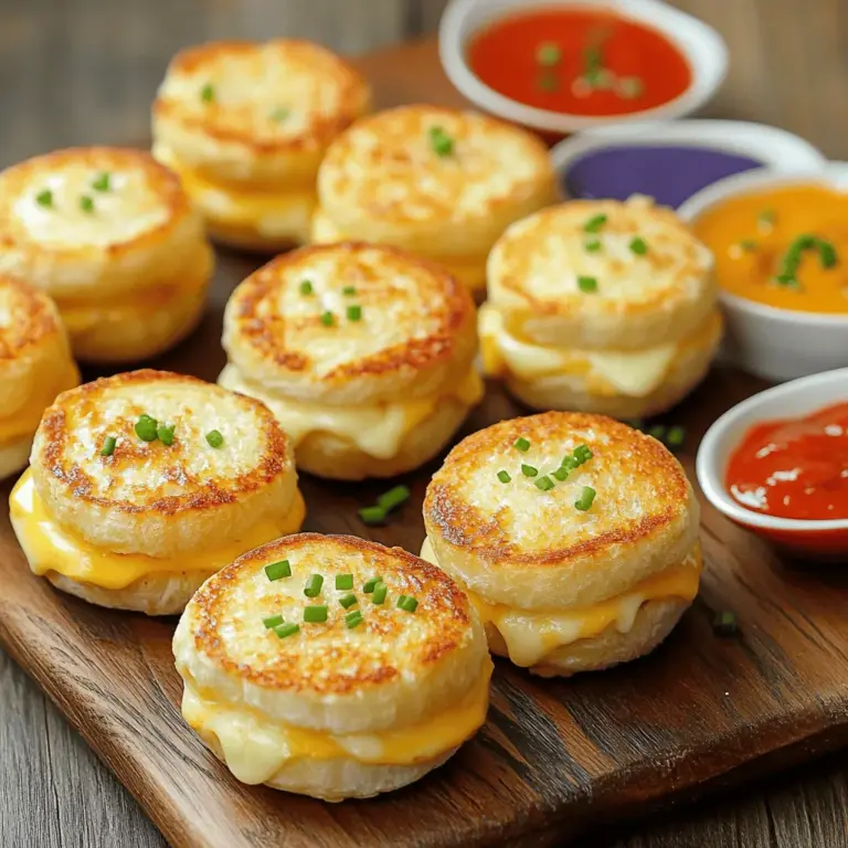 Für diese leckeren Mini Gegrillten Käse-Sandwiches benötigen Sie: - 8 Scheiben Vollkornbrot - 115 g scharfer Cheddar, gerieben - 115 g Mozzarella, gerieben - 60 g Frischkäse, weich - 4 Esslöffel ungesalzene Butter, weich - 1 Esslöffel frische Schnittlauch, fein gehackt - 1 Teelöffel Knoblauchpulver - 1/2 Teelöffel Paprika - Salz und Pfeffer nach Geschmack Diese Zutaten machen Ihre Sandwiches besonders lecker. Vollkornbrot gibt einen tollen Geschmack und die Mischung aus Cheddar und Mozzarella sorgt für den perfekten Käsegenuss. Wenn Sie kein Vollkornbrot mögen, probieren Sie andere Sorten. Weißbrot ist eine beliebte Wahl. Es macht die Sandwiches weich und lecker. Auch Ciabatta oder Baguette funktionieren gut. Diese Brotsorten bringen einen anderen Geschmack. Achten Sie darauf, dass das Brot frisch ist. Frisches Brot macht einen großen Unterschied. Ich empfehle, Cheddar und Mozzarella zu verwenden. Cheddar gibt einen scharfen, würzigen Geschmack. Mozzarella sorgt für die perfekte Cremigkeit und Schmelz. Sie können auch andere Käsesorten ausprobieren. Gouda oder Brie sind gute Alternativen. Kombinieren Sie verschiedene Käsesorten für mehr Geschmack. Es ist wichtig, den Käse gut zu reiben. So schmilzt er gleichmäßig und macht Ihre Sandwiches köstlich. Für das vollständige Rezept schauen Sie sich die [Full Recipe] an. Zuerst müssen wir die Frischkäsemischung machen. Nehmen Sie eine kleine Schüssel. Geben Sie den weichen Frischkäse hinein. Fügen Sie den fein gehackten Schnittlauch, das Knoblauchpulver, die Paprika, Salz und Pfeffer hinzu. Mischen Sie alles gut. Sie wollen eine cremige und schmackhafte Mischung. Diese Mischung gibt den Sandwiches einen tollen Geschmack. Jetzt kommen wir zum Bau der Sandwiches. Nehmen Sie zwei Scheiben Vollkornbrot. Streichen Sie eine dünne Schicht der Frischkäsemischung auf eine Seite jeder Scheibe. Auf der anderen Seite einer der Scheiben legen Sie eine Mischung aus Cheddar und Mozzarella. Dann legen Sie die zweite Scheibe Brot mit der Frischkäsemischung nach unten auf die Käseschicht. Das ist ein Sandwich! Wiederholen Sie das für die restlichen Zutaten. Am Ende sollten Sie vier Sandwiches haben. Jetzt braten wir die Sandwiches. Erhitzen Sie eine Pfanne oder Grillplatte auf mittlerer Hitze. Wenn die Pfanne heiß ist, fügen Sie einen Esslöffel Butter hinzu. Lassen Sie die Butter schmelzen. Legen Sie die Sandwiches vorsichtig in die Pfanne. Braten Sie sie 3-4 Minuten auf einer Seite, bis sie goldbraun sind. Wenden Sie die Sandwiches mit einem Pfannenwender. Geben Sie die restliche Butter in die Pfanne. Braten Sie die andere Seite für weitere 3-4 Minuten. Wenn der Käse geschmolzen ist, nehmen Sie die Sandwiches aus der Pfanne. Lassen Sie sie eine Minute abkühlen und schneiden Sie sie dann in Viertel. Das macht es einfacher zu essen. Für die vollständige Anleitung und weitere Tipps, sehen Sie sich das Full Recipe an. Um die perfekte goldbraune Kruste zu bekommen, ist die Hitze wichtig. Ich empfehle, die Pfanne auf mittlerer Hitze zu halten. Zu hohe Hitze kann das Brot verbrennen, bevor der Käse schmilzt. Verwende genug Butter für einen schönen, goldenen Farbton. Achte darauf, die Sandwiches nicht zu überladen, damit die Hitze gut zirkulieren kann. Drehe die Sandwiches vorsichtig, um die Kruste gleichmäßig zu bräunen. Frischkäse bringt viel Geschmack in die Mini Grilled Cheese Sandwiches. Er macht die Füllung cremig und lecker. Mische ihn mit Kräutern und Gewürzen für mehr Tiefe. Das gibt nicht nur Geschmack, sondern auch eine tolle Textur. Du kannst auch verschiedene Frischkäsesorten ausprobieren, um neue Geschmäcker zu entdecken. Es macht das Sandwich aufregender und persönlicher. Wenn du diese Sandwiches im Voraus zubereiten möchtest, ist das ganz einfach. Baue die Sandwiches und lege sie in den Kühlschrank. Wickele sie gut in Frischhaltefolie ein, damit sie frisch bleiben. Du kannst sie auch einfrieren, wenn du sie länger aufbewahren möchtest. Vor dem Braten lass sie kurz bei Raumtemperatur stehen. So werden sie gleichmäßiger warm und knusprig. {{image_4}} Mini Grilled Cheese Sandwiches sind sehr vielseitig. Du kannst verschiedene Käsesorten verwenden. Probiere Gouda, Brie oder sogar Blauschimmelkäse. Diese Sorten bringen neue Aromen in dein Sandwich. Kombiniere sie mit scharfen Käsesorten für mehr Geschmack. Du kannst auch einen Käsemix verwenden. Das sorgt für eine spannende Textur und Geschmack. Für eine gesunde Variante füge Gemüse hinzu. Spinat, Tomaten oder Paprika passen gut. Du kannst auch Avocado für eine cremige Note verwenden. Diese Zutaten bringen Frische und Farbe in deine Sandwiches. Sie sind nicht nur lecker, sondern auch nahrhaft. Ein paar Scheiben Gurke können ebenfalls eine knusprige Textur bieten. Wusstest du, dass du auch süße Mini Grilled Cheese machen kannst? Füge ein wenig Marmelade hinzu. Himbeermarmelade oder Erdbeermarmelade sind gute Optionen. Der süße Geschmack passt perfekt zu Käse. Diese Sandwiches sind ein toller Snack für Kinder und Erwachsene. Sie sind einfach zu machen und sehr beliebt. Für das gesamte Rezept schaue dir die [Full Recipe] an. Um die Mini Grilled Cheese Sandwiches frisch zu halten, packe sie in luftdichte Behälter. Du kannst auch Frischhaltefolie verwenden. Achte darauf, dass sie vollständig abgekühlt sind, bevor du sie lagerst. So bleibt der Käse in gutem Zustand. Um die Sandwiches wieder aufzuwärmen, nutze eine Pfanne oder einen Toaster. Erhitze sie auf mittlerer Hitze. Dies bringt die Kruste wieder schön knusprig. Du kannst sie auch im Ofen auf 180 Grad Celsius legen. Backe sie etwa 10 Minuten, bis der Käse schmilzt. Im Kühlschrank halten die Sandwiches etwa 3 Tage. Wenn du sie länger aufbewahren möchtest, lege sie ins Gefrierfach. Dort bleiben sie bis zu 3 Monate frisch. Denke daran, sie gut zu verpacken, damit sie nicht austrocknen. Im Allgemeinen sollten zwei bis drei Mini Grilled Cheese Sandwiches pro Person ausreichen. Diese Portion ist ideal für Snacks oder als Teil eines Buffets. Wenn du eine große Gruppe bewirtet, plane für jeden Gast etwa drei Sandwiches ein. So hast du genug, um die Gäste glücklich zu machen. Ja, du kannst verschiedene Brotsorten für deine Mini Grilled Cheese Sandwiches wählen. Weißbrot, Sauerteigbrot oder sogar glutenfreies Brot sind gute Alternativen. Achte darauf, dass das Brot frisch ist. Das sorgt für den besten Geschmack und eine angenehme Textur. Ja, du kannst eine vegane Version machen. Verwende vegane Käsesorten und pflanzliche Butter. Für den Frischkäse kannst du Cashew- oder Soja-Frischkäse verwenden. So kannst du den gleichen cremigen Geschmack erzielen, ohne tierische Produkte zu nutzen. Sie werden lecker und befriedigend sein! Für das vollständige Rezept, schau dir die [Full Recipe] an. In diesem Artikel haben wir die Zutaten für Mini Gegrillte Käse-Sandwiches sowie eine einfache Anleitung zur Zubereitung behandelt. Wir haben Tipps für die perfekte Kruste gegeben und Variationen für jeden Geschmack vorgestellt. Die Aufbewahrungshinweise helfen dir, die Sandwiches frisch zu halten. Denke daran, die verschiedenen Käse und Brotsorten auszuprobieren. Mini Gegrillte Käse-Sandwiches sind flexibel und köstlich. Viel Spaß beim Ausprobieren und Genießen!