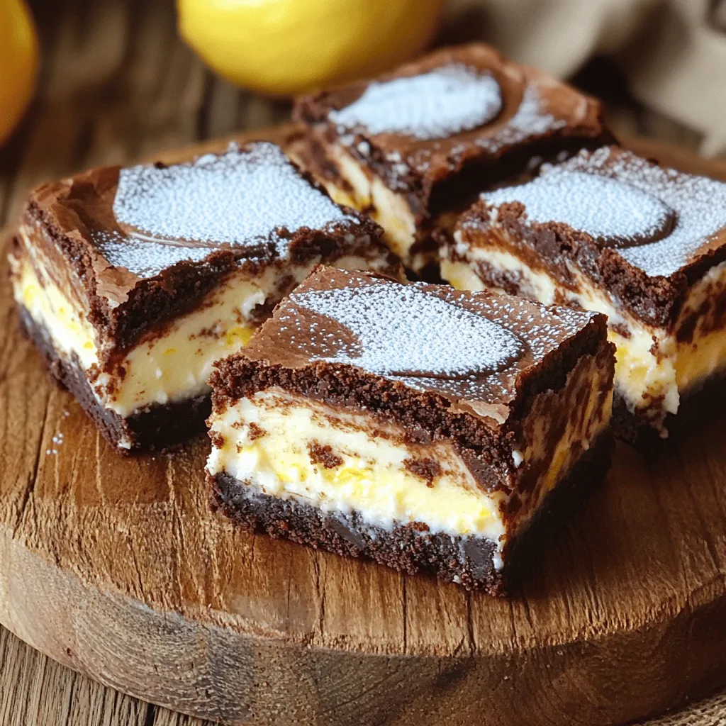 Für die köstliche Brownie-Schicht brauchst du: - 125 g ungesalzene Butter, geschmolzen - 200 g Kristallzucker - 2 große Eier - 1 Teelöffel Vanilleextrakt - 30 g ungesüßtes Kakaopulver - 125 g Weizenmehl - 1/4 Teelöffel Salz - 1/4 Teelöffel Backpulver Diese Zutaten bilden die perfekte Grundlage für deine Brownies. Die Butter macht sie schön saftig, während der Zucker für die Süße sorgt. Um die cremige Käsekuchen-Schicht zuzubereiten, benötigst du: - 225 g Frischkäse, weich - 50 g Kristallzucker - 1 großes Ei - 1 Teelöffel Vanilleextrakt - Abrieb von 1 Zitrone Diese Zutaten verleihen der Käsekuchen-Schicht ihren feinen Geschmack. Der Frischkäse sorgt für die cremige Textur. Hier ist eine Liste von nützlichen Utensilien: - Rührschüssel - Schneebesen - Spatel - Backform (23x23 cm) - Messer oder Zahnstocher Diese Utensilien helfen dir, alles einfach und schnell zuzubereiten. Mit den richtigen Hilfsmitteln wird das Backen zum Vergnügen. Wenn du die Zutaten und Utensilien bereit hast, ist der Weg zum Genuss geebnet. Für das vollständige Rezept kannst du auf den Abschnitt Full Recipe schauen. Heize deinen Ofen auf 175 °C vor. Fette eine quadratische Backform mit 23 cm ein oder lege sie mit Backpapier aus. So lassen sich die Brownies später leicht entnehmen. In einer Schüssel mische die geschmolzene Butter mit Zucker. Rühre gut, bis die Mischung glatt ist. Jetzt kommen die Eier und der Vanilleextrakt dazu. Rühre alles gut durch. Siebe das Kakaopulver, das Mehl, das Salz und das Backpulver in die Schüssel. Rühre vorsichtig, bis die Zutaten gerade verbunden sind. Achte darauf, nicht zu viel zu rühren, sonst werden die Brownies zäh. In einer anderen Schüssel rühre den weichen Frischkäse mit Zucker cremig. Füge ein Ei, den Vanilleextrakt und den Zitronenabrieb hinzu. Vermische alles gut, bis eine glatte und cremige Masse entsteht. Gieße die Hälfte des Brownie-Teigs in die Backform und verteile ihn gleichmäßig. Nun verteile die Käsekuchen-Mischung über die Brownie-Schicht. Gib dann den restlichen Brownie-Teig in kleinen Klecksen darauf. Mit einem Messer kannst du die beiden Schichten sanft vermischen, um ein schönes Muster zu erzeugen. Backe die Brownies etwa 30 bis 35 Minuten im vorgeheizten Ofen. Ein Zahnstocher sollte größtenteils sauber herauskommen. Lass die Brownies in der Form abkühlen. Danach kannst du sie in Quadrate schneiden und genießen. Für das vollständige Rezept, schau dir [Full Recipe] an. Um die ideale Konsistenz der Brownies zu erreichen, achte darauf, nicht zu lange zu rühren. Mische die trockenen Zutaten vorsichtig unter die feuchten Zutaten. Wenn du den Teig überarbeitest, wird er zäh und trocken. Ein gleichmäßiger, aber kurzer Rührprozess sorgt für weiche, fudgy Brownies. Für eine leckere Käsekuchen-Schicht ist es wichtig, den Frischkäse gut zu vermischen. Er sollte weich sein, damit er sich leicht in die Mischung einfügt. Füge das Ei und den Zitronenabrieb langsam hinzu. Diese Zutaten geben der Käsekuchen-Schicht Frische und Geschmack. Achte darauf, die Käsekuchen-Mischung gleichmäßig über die Brownie-Schicht zu verteilen. Die Präsentation macht einen großen Unterschied. Dekoriere jeden Brownie mit Puderzucker. Ein kleiner Klecks Schlagsahne daneben macht das Dessert noch besser. Serviere sie auf einer schönen Platte oder auf individuellen Tellern. Das sieht nicht nur gut aus, sondern macht das Essen auch besonders. Du kannst auch frische Beeren oder Minzblätter als Garnitur verwenden. {{image_4}} Wenn du Schokolade liebst, probiere diese Variante. Ersetze die Hälfte des Kakaopulvers durch geschmolzene Zartbitterschokolade. Diese Brownies werden noch schokoladiger und intensiver im Geschmack. Achte darauf, die geschmolzene Schokolade gut in die Butter-Zucker-Mischung zu rühren. Das gibt den Brownies eine tiefere Farbe und einen reicheren Geschmack. Für eine fruchtige Note kannst du pürierte Früchte hinzufügen. Himbeeren oder Erdbeeren passen perfekt. Mische 100 g pürierte Früchte in die Käsekuchen-Schicht. Dadurch erhältst du eine frische, fruchtige Komponente, die die Süße der Brownies ausgleicht. Achte darauf, die pürierten Früchte gut zu integrieren, damit du eine gleichmäßige Verteilung hast. Möchtest du glutenfreie Cheesecake Brownies machen? Ersetze das Weizenmehl durch glutenfreies Mehl oder Mandelmehl. Diese Mehle geben den Brownies eine andere Textur, die sehr lecker ist. Achte darauf, auch das Backpulver zu überprüfen, um sicherzustellen, dass es glutenfrei ist. So kannst du diese Köstlichkeit genießen, ohne auf den Geschmack zu verzichten. Für das vollständige Rezept kannst du dem Link folgen: [Full Recipe]. Um deine Cheesecake Brownies frisch zu halten, lege sie in einen luftdichten Behälter. Das verhindert, dass sie trocken werden. Du kannst auch Frischhaltefolie verwenden. Achte darauf, die Brownies nicht zu stapeln, um Druckstellen zu vermeiden. Wenn du sie mit Puderzucker dekorierst, mache das erst kurz vor dem Servieren. So bleibt die Deko schön und frisch. Im Kühlschrank halten sich die Cheesecake Brownies etwa fünf bis sieben Tage. Stelle sicher, dass sie gut verpackt sind, um Gerüche aus dem Kühlschrank zu vermeiden. Wenn du die Brownies länger aufbewahren möchtest, ziehe das Einfrieren in Betracht. So bewahrst du ihren Geschmack und ihre Textur. Wenn du die Cheesecake Brownies einfrieren möchtest, schneide sie in Portionen. Wickele jede Portion in Frischhaltefolie ein und lege sie in einen Gefrierbeutel. So bleiben sie bis zu drei Monate frisch. Zum Auftauen nimm die Brownies einfach aus dem Gefrierfach und lasse sie bei Raumtemperatur stehen. Du kannst auch die Mikrowelle verwenden, um sie schnell aufzutauen. Achte darauf, sie nicht zu lange zu erhitzen, damit sie nicht hart werden. Die Cheesecake Brownies müssen mindestens eine Stunde abkühlen. Dies hilft, die Schichten zu festigen. Wenn du sie zu früh schneidest, können sie zerfallen. Lasse sie in der Form, damit sie nicht austrocknen. Der Kühlschrank kann auch helfen, die Konsistenz zu verbessern. Wenn es etwas schneller gehen soll, lege sie für 30 Minuten in den Kühlschrank. Ja, du kannst die Brownies nach deinem Geschmack anpassen. Füge Nüsse, Schokoladenstückchen oder Früchte hinzu. Walnüsse oder Mandeln passen gut in die Schichten. Für einen besonderen Kick kannst du auch einen Schuss Espresso oder Kaffeepulver einfügen. Auch andere Aromen wie Minze oder Orange sind eine tolle Idee. Experimentiere einfach und finde deine Lieblingskombination. Cheesecake Brownies halten sich gut im Kühlschrank. Dort bleiben sie bis zu einer Woche frisch. Stelle sicher, dass du sie in einem luftdichten Behälter aufbewahrst. So trocknen sie nicht aus. Wenn du sie länger aufbewahren möchtest, kannst du sie auch einfrieren. In einem gut verschlossenen Behälter sind sie bis zu drei Monate haltbar. Du hast nun alle wichtigen Schritte für perfekte Cheesecake Brownies. Wir haben die Zutaten und Utensilien, die Anleitung sowie nützliche Tipps betrachtet. Mit diesen Informationen kannst du leckere Brownies zubereiten. Denke daran, mit Variationen zu experimentieren und die Lagerung zu beachten. So bleiben deine Köstlichkeiten frisch. Jetzt liegt es an dir, das Rezept auszuprobieren. Viel Spaß beim Backen!