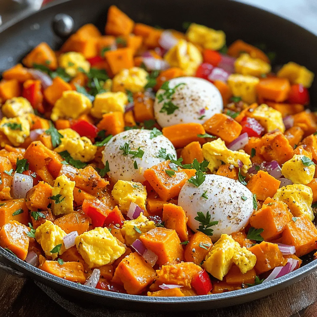 Für diesen leckeren Süßkartoffel-Hash brauchst du: - 2 mittelgroße Süßkartoffeln, geschält und gewürfelt - 1 Paprika (rot oder gelb), grob gehackt - 1 kleine rote Zwiebel, gewürfelt - 2 Knoblauchzehen, fein gehackt - 4 große Eier Diese Zutaten sorgen für eine bunte und nahrhafte Basis. Süßkartoffeln sind nicht nur süß, sondern auch voll mit Nährstoffen. Die Paprika bringt eine schöne Farbe und einen knackigen Biss. Zwiebeln und Knoblauch geben dem Gericht Tiefe und Geschmack. Für den perfekten Geschmack verwende: - 1 Teelöffel geräuchertes Paprikapulver - 1/2 Teelöffel Kreuzkümmel - Salz und Pfeffer nach Geschmack - 2 Esslöffel Olivenöl Geräuchertes Paprikapulver bringt eine rauchige Note, die sehr gut mit der Süße der Kartoffeln harmoniert. Kreuzkümmel fügt eine erdige Tiefe hinzu. Olivenöl ist ideal zum Braten und sorgt dafür, dass alles schön leicht bleibt. Um deinen Süßkartoffel-Hash zu vervollständigen, probiere: - Frische Petersilie, gehackt Petersilie bringt nicht nur Farbe, sondern auch Frische auf den Teller. Du kannst auch einen Klecks griechischen Joghurt hinzufügen. Das gibt eine cremige Note, die das Ganze noch besser macht. Für das vollständige Rezept, schau dir den [Full Recipe] an. Zuerst bereite alle Zutaten vor. Schäle die Süßkartoffeln und schneide sie in kleine Würfel. Hacke die Paprika und die rote Zwiebel grob. Zerkleinere die Knoblauchzehen fein. Diese Schritte helfen, die Kochzeit zu verkürzen und die Aromen zu vereinen. Erhitze das Olivenöl in einer großen Pfanne bei mittlerer Hitze. Gib die gewürfelten Süßkartoffeln hinein. Würze sie mit Salz, Pfeffer, geräuchertem Paprikapulver und Kreuzkümmel. Brate die Süßkartoffeln etwa 10 bis 15 Minuten. Rühre gelegentlich um, bis sie weich und goldbraun sind. Dies bringt eine schöne Süße und Farbe. Füge die gehackte Paprika, die Zwiebel und den Knoblauch zur Pfanne hinzu. Rühre alles gut durch und lasse es weitere 5 bis 7 Minuten garen. Jetzt sind die Aromen wirklich intensiv. Mache vier kleine Mulden in der Mischung und schlage vorsichtig ein Ei in jede Mulde. Decke die Pfanne ab. Koche die Eier 5 bis 8 Minuten, bis das Eiweiß fest ist. Die Eigelbe sollten noch weich sein. Garnieren mit frischer Petersilie für extra Geschmack. Für die vollständige Zubereitung schaue dir das [Full Recipe]. Um den perfekten Süßkartoffel-Hash zu machen, achte auf die Würfelgröße. Schneide die Süßkartoffeln in gleichmäßige Stücke. So garen sie gleichmäßig. Koche sie nicht zu lange, damit sie nicht matschig werden. Ein wenig Knusprigkeit macht den Unterschied. Wenn du die Eier hinzufügst, mache kleine Mulden. So bleiben die Eier in der Mitte und das Eigelb bleibt flüssig. Die Wahl der Pfanne ist wichtig. Eine große, beschichtete Pfanne eignet sich am besten. Sie sorgt dafür, dass alles gleichmäßig gart. Wenn du eine gusseiserne Pfanne hast, benutze sie. Sie hält die Hitze gut und gibt einen tollen Geschmack. Achte darauf, die Pfanne gut vorzuheizen, bevor du die Zutaten hinzufügst. Du kannst viele Variationen ausprobieren. Füge verschiedene Gemüsearten hinzu, wie Spinat oder Zucchini. Das gibt mehr Farbe und Nährstoffe. Probiere auch andere Gewürze, wie Chili oder Oregano. Du kannst Käse oben drauf streuen für einen cremigen Geschmack. Für eine gesunde Note, serviere den Hash mit frischem Joghurt. Für das vollständige Rezept, sieh dir den [Full Recipe] an. {{image_4}} Wenn du eine vegane Version des Süßkartoffel-Hash machen möchtest, gibt es viele gute Optionen. Anstelle von Eiern kannst du pflanzliche Alternativen nutzen. Zum Beispiel, kannst du Tofu verwenden. Mische zerdrückten Tofu mit etwas Kurkuma für die Farbe. Du kannst auch Kichererbsenmehl verwenden, um eine Eiersatzmischung zu machen. Diese Mischung gibt dir eine ähnliche Konsistenz wie Eier. Für das Gemüse kannst du kreativ sein. Zucchini, Spinat oder sogar Pilze passen gut. Sie geben Geschmack und Nährstoffe. Probiere verschiedene Kombinationen aus und finde deinen Favoriten! Um den Geschmack zu verbessern, kannst du verschiedene Zutaten hinzufügen. Zum Beispiel, kannst du frische Kräuter wie Koriander oder Basilikum verwenden. Diese Kräuter bringen ein frisches Aroma mit. Ein Spritzer Limettensaft am Ende gibt einen tollen Kick. Auch Käse kann eine leckere Ergänzung sein, wenn du nicht vegan bist. Feta oder Cheddar passen gut zu Süßkartoffeln. Du kannst auch eine Prise Chili oder scharfe Sauce hinzufügen, wenn du es würziger magst. Diese kleinen Extras machen einen großen Unterschied im Geschmack! Der Süßkartoffel-Hash ist von Natur aus glutenfrei. Du musst nur darauf achten, dass die verwendeten Zutaten ebenfalls glutenfrei sind. Achte beim Kauf von Gewürzen und Saucen darauf, dass sie keine Gluten enthalten. Wenn du Brot oder andere Beilagen servieren möchtest, wähle glutenfreies Brot. So bleibt dein Gericht komplett glutenfrei und lecker. Für die besten Ergebnisse, folge dem [Full Recipe] und passe es nach deinem Geschmack an! Du kannst Reste des Süßkartoffel-Hash in einem luftdichten Behälter aufbewahren. Stelle sicher, dass der Hash abgekühlt ist, bevor du ihn in den Kühlschrank stellst. So bleibt er frisch. Du solltest ihn innerhalb von drei bis vier Tagen essen. Wenn du mehr Portionen gemacht hast, friere den Süßkartoffel-Hash ein. Gib die abgekühlte Mischung in einen gefrierfesten Behälter. Du kannst ihn bis zu drei Monate im Gefrierfach lassen. Beschrifte den Behälter mit dem Datum, damit du weißt, wann du ihn gemacht hast. Um den gefrorenen Hash aufzutauen, lege ihn über Nacht in den Kühlschrank. Du kannst ihn auch in der Mikrowelle aufwärmen. Stelle die Mikrowelle auf mittlere Hitze und erwärme ihn in Intervallen von 1-2 Minuten. Rühre den Hash zwischendurch um, damit er gleichmäßig warm wird. Du kannst ihn auch in einer Pfanne auf dem Herd erwärmen. Das gibt ihm eine tolle Textur. So bleibt dein Süßkartoffel-Hash köstlich! Du findest das gesamte Rezept im Abschnitt "Full Recipe". Du kannst den Süßkartoffel-Hash bis zu vier Tage im Kühlschrank aufbewahren. Stelle sicher, dass du ihn in einem luftdichten Behälter lagerst. So bleibt er frisch und lecker. Wenn du ihn länger aufbewahren möchtest, kannst du ihn bis zu drei Monate einfrieren. Achte darauf, ihn in Portionen zu verpacken. So kannst du ihn leicht auftauen und genießen. Ja, du kannst viele Gemüsesorten hinzufügen! Zucchini, Spinat oder Champignons passen gut. Du kannst auch Reste von Gemüse verwenden, das du magst. Achte darauf, die Garzeit der Zutaten anzupassen. So bleibt alles schön zart und schmackhaft. Experimentiere mit deinen Lieblingsgemüsen. Das macht den Hash noch interessanter. Um die perfekte Konsistenz zu erreichen, schneide die Süßkartoffeln in gleichmäßige Würfel. So garen sie gleichmäßig. Brate sie bei mittlerer Hitze und rühre sie oft um. Das verhindert, dass sie anbrennen. Wenn du sie goldbraun und zart magst, dauert das etwa 10 bis 15 Minuten. Du kannst auch einen Deckel auf die Pfanne legen, um die Hitze zu halten. So werden sie schneller weich. Süßkartoffel-Hash ist einfach und lecker. Wir haben die Hauptzutaten, Gewürze und frische Garnierungen durchgesehen. Dann gab ich eine Schritt-für-Schritt-Anleitung, um das Gericht zu kochen. Tipps zur Konsistenz und Variationen helfen dir, es anzupassen. Schließlich teilte ich Aufbewahrungsinformationen und beantwortete häufige Fragen. Probiere das Rezept aus und finde deinen eigenen Twist! Es ist eine großartige Wahl für jede Mahlzeit.