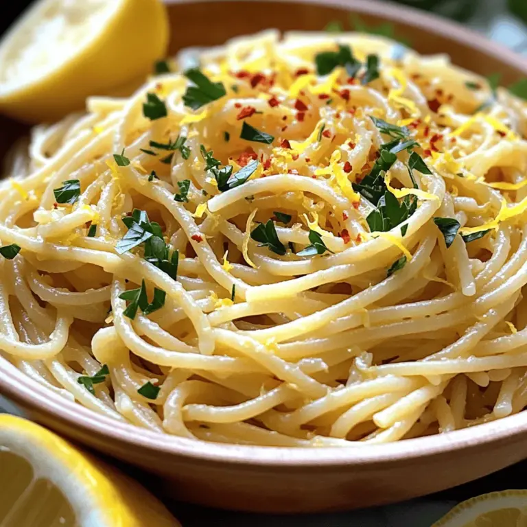 Um dieses schnelle Gericht zuzubereiten, brauchen Sie einige einfache, aber wichtige Zutaten. Hier sind die Hauptzutaten: - 400g Spaghetti - 6 Knoblauchzehen, dünn geschnitten - 120ml hochwertiges Olivenöl extra vergine - 1 Teelöffel rote Pfefferflocken (nach Geschmack anpassen) - 60g frische Petersilie, gehackt - Zest einer Zitrone - 1 Esslöffel Zitronensaft - Salz nach Geschmack - Frisch geriebener Parmesan (optional, zum Servieren) Diese Zutaten liefern die Basis für den großartigen Geschmack von Aglio e Olio. Frischer Knoblauch und hochwertiges Olivenöl sind der Schlüssel zu diesem Gericht. Frische Kräuter bringen Aglio e Olio auf ein neues Level. Neben Petersilie können Sie auch Basilikum oder Oregano verwenden. Diese Kräuter verleihen dem Gericht mehr Frische und Geschmack. Wenn Sie es etwas würziger mögen, versuchen Sie frischen Thymian. Der Geschmack wird damit noch besser. Nicht jeder mag Käse oder möchte ihn verwenden. Es gibt einige gute Alternativen zu Parmesan. Sie können Nusskäse oder Hefeflocken verwenden. Diese Optionen sind vegan und bringen einen ähnlichen Umami-Geschmack. Außerdem können Sie geröstete Nüsse oder Samen für einen knusprigen Biss hinzufügen. So bleibt das Gericht lecker, auch ohne Käse. Für das gesamte Rezept können Sie [Full Recipe] hier ansehen. Um perfekte Spaghetti zu kochen, fülle zuerst einen großen Topf mit Wasser. Das Wasser sollte stark gesalzen sein. Bring das Wasser zum Kochen. Füge dann die Spaghetti hinzu. Koche sie gemäß den Anweisungen auf der Verpackung, bis sie al dente sind. Ich empfehle, etwa 240ml Nudelwasser aufzuheben, bevor du die Spaghetti abseihst. Dieses Wasser hilft später, die Sauce zu binden. Nimm eine große Pfanne und erhitze hochwertiges Olivenöl bei mittlerer Hitze. Gib die dünn geschnittenen Knoblauchzehen hinein. Brate den Knoblauch sanft an, bis er goldbraun wird. Achte darauf, dass er nicht verbrennt. Das dauert etwa 2 bis 3 Minuten. Sobald der Knoblauch goldbraun ist, füge die roten Pfefferflocken hinzu. Rühre die Mischung für 30 Sekunden um, damit die Gewürze ihren Geschmack entfalten. Jetzt ist es Zeit, die abgetropften Spaghetti in die Pfanne zu geben. Mische sie gut mit dem Knoblauchöl. Falls die Pasta zu trocken wirkt, füge nach und nach etwas von dem reservierten Nudelwasser hinzu. So erreichst du die gewünschte Konsistenz. Rühre schließlich die gehackte Petersilie, die Zitronenzesten und den Zitronensaft unter. Schmecke mit Salz ab und vermenge alles gründlich. Deine Spaghetti Aglio e Olio sind nun bereit für den Genuss. Für das vollständige Rezept schau dir [Full Recipe] an. Um verbrannten Knoblauch zu vermeiden, müssen Sie langsam kochen. Beginnen Sie mit mittlerer Hitze. Fügen Sie die Knoblauchzehen hinzu und rühren Sie häufig um. Wenn der Knoblauch goldbraun ist, nehmen Sie die Pfanne vom Herd. Das dauert etwa 2 bis 3 Minuten. Wenn er dunkel wird, schmeckt die Sauce bitter. Die Sauce sollte leicht und ölig sein. Wenn die Pasta zu trocken ist, geben Sie etwas vom reservierten Nudelwasser hinzu. Das Wasser enthält Stärke und hilft, die Sauce zu binden. Fügen Sie nach Bedarf kleine Mengen hinzu und rühren Sie gut um. So erreichen Sie eine cremige Textur. Um Zeit zu sparen, haben Sie alle Zutaten bereit. Schneiden Sie den Knoblauch und hacken Sie die Petersilie vorher. Während die Pasta kocht, können Sie die Sauce vorbereiten. So nutzen Sie die Kochzeit optimal. Sie können auch die Spaghetti und die Sauce gleichzeitig zubereiten, um die Gesamtzeit zu verkürzen. {{image_4}} Spaghetti Aglio e Olio ist von Natur aus einfach und lecker. Für vegetarische Optionen lassen Sie den Parmesan weg. Sie können auch eine pflanzliche Alternative verwenden. Veganer können einfach die Käseoptionen weglassen. Die restlichen Zutaten bleiben gleich. Dies macht das Gericht leicht und für jeden geeignet. Um den Geschmack zu verstärken, fügen Sie einige Zutaten hinzu. Probieren Sie zum Beispiel Kirschtomaten. Sie geben eine frische Note. Auch Oliven oder Kapern passen gut dazu. Für etwas mehr Biss können Sie gebratene Zucchini oder Spargel hinzufügen. Diese Variationen bringen mehr Farbe und Geschmack auf den Teller. Die Gewürze können das Gericht verändern. Neben roten Pfefferflocken können Sie auch etwas Paprika verwenden. Das gibt eine rauchige Note. Knoblauchliebhaber können mehr Knoblauch verwenden. Ein Spritzer Balsamico-Glasur am Ende bringt einen süßen Akzent. Experimentieren Sie mit verschiedenen Kräutern wie Basilikum oder Oregano für zusätzlichen Geschmack. Für die vollständige Rezeptur, besuchen Sie [Full Recipe]. Um die Reste von Spaghetti Aglio e Olio frisch zu halten, müssen Sie sie richtig lagern. Lassen Sie die Spaghetti zuerst auf Raumtemperatur abkühlen. Danach geben Sie sie in einen luftdichten Behälter. Das verhindert, dass Luft und Feuchtigkeit eindringen. Sie können auch etwas Olivenöl hinzufügen, damit die Pasta nicht zusammenklebt. Die Spaghetti halten sich im Kühlschrank etwa 3 bis 5 Tage. Achten Sie darauf, dass der Behälter gut verschlossen ist. Wenn Sie die Spaghetti länger aufbewahren möchten, können Sie sie auch einfrieren. Im Gefrierschrank bleiben sie bis zu 3 Monate frisch. Denken Sie daran, die Spaghetti vor dem Einfrieren gut zu verpacken. Um die Spaghetti Aglio e Olio aufzuwärmen, gibt es einige einfache Tipps. Erhitzen Sie eine Pfanne auf mittlerer Hitze. Fügen Sie etwas Olivenöl oder Wasser hinzu. Geben Sie die Spaghetti in die Pfanne und rühren Sie sie gut um. So verhindern Sie, dass sie austrocknen. Eine andere Methode ist die Mikrowelle. Geben Sie die Spaghetti in eine mikrowellengeeignete Schüssel und decken Sie sie ab. Erwärmen Sie sie in kurzen Intervallen, bis sie heiß sind. Aglio e Olio hebt sich durch seine Einfachheit ab. Es nutzt nur wenige Zutaten, die dennoch viel Geschmack bringen. Die Hauptzutaten sind Knoblauch, Olivenöl und Chili. Andere Nudelgerichte können schwere Saucen oder viele Zutaten haben. Zum Beispiel, Spaghetti Bolognese hat Hackfleisch und Tomaten. Aglio e Olio ist leicht, frisch und schnell zubereitet. Diese Einfachheit macht es besonders beliebt. Es ist auch eine tolle Option, wenn du wenig Zeit hast. Ja, frische Tomaten passen gut zu Aglio e Olio. Sie bringen Frische und Farbe in das Gericht. Du kannst sie entweder würfeln oder halbieren. Füge sie in die Pfanne, nachdem der Knoblauch goldbraun ist. Lass die Tomaten kurz garen, damit sie weich werden. Achte darauf, dass du die Tomaten nicht zu lange kochst. Sie sollen ihren frischen Geschmack behalten. Diese kleine Änderung macht das Gericht noch leckerer. Du kannst Aglio e Olio in einem luftdichten Behälter im Kühlschrank für bis zu drei Tage aufbewahren. Wenn du es aufwärmst, benutze eine Pfanne bei mittlerer Hitze. Füge etwas Olivenöl hinzu, um die Pasta wieder geschmeidig zu machen. Du kannst auch einen Esslöffel Wasser hinzufügen. So wird die Pasta nicht trocken. Vermeide die Mikrowelle, da sie die Textur verändern kann. So bleibt dein Aglio e Olio immer frisch und lecker. Spaghetti Aglio e Olio ist einfach und schmackhaft. Sie brauchen nur wenige Hauptzutaten, frische Kräuter und tolle Alternativen wie veganen Käse. Wir haben den Kochprozess Schritt für Schritt erklärt, also können Sie nichts falsch machen. Die Tipps helfen, verbrannten Knoblauch zu vermeiden und die perfekte Sauce zu erreichen. Experimentieren Sie mit Variationen für neuen Geschmack! Bewahren Sie Reste richtig auf, um sie später zu genießen. Jetzt sind Sie bereit, diese köstliche Pasta zuzubereiten und Freunde zu beeindrucken. Kochen macht Spaß und Aglio e Olio ist ein hit!