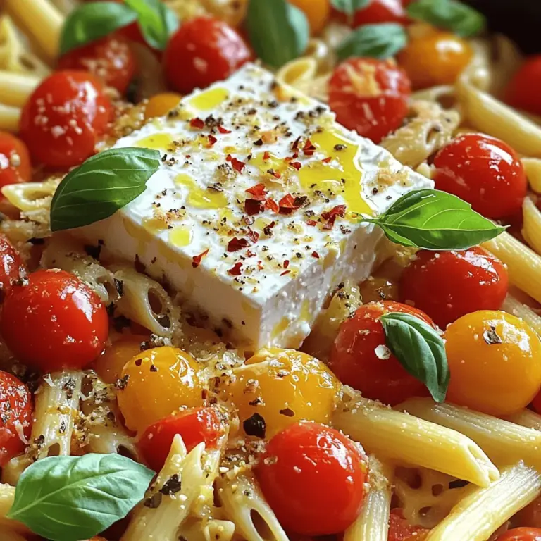 Für Baked Feta Pasta brauchst du nur wenige Hauptzutaten. Hier ist die Liste: - 200g Feta-Käse - 300g Pasta (wie Penne oder Fusilli) - 2 Tassen Kirschtomaten, halbiert - 4 Knoblauchzehen, fein gehackt - 60ml nativem Olivenöl extra - 1 Teelöffel getrockneter Oregano - 1/2 Teelöffel rote Pfefferflocken (optional) - Frische Basilikumblätter, zur Garnitur - Salz und Pfeffer nach Geschmack - Parmesan-Käse, zum Servieren (optional) Diese Zutaten machen das Gericht einfach und lecker. Der Feta wird im Ofen schön cremig. Falls du keine Kirschtomaten hast, kannst du auch große Tomaten nehmen. Schneide sie einfach in Stücke. Wenn du kein Olivenöl hast, nutze ein anderes Pflanzenöl. Du kannst auch andere Kräuter verwenden, wie Thymian oder Rosmarin. Für einen extra Kick probiere frische Chili oder Paprika. Der Feta-Käse kann durch Ziegenkäse ersetzt werden, wenn du einen anderen Geschmack magst. Wähle frische Kirschtomaten für den besten Geschmack. Sie sollten fest und saftig sein. Achte beim Feta auf die Qualität. Ein guter Feta hat einen kräftigen Geschmack und eine feste Textur. Olivenöl sollte nativ und extra sein. Das hat den besten Geschmack und die meisten Nährstoffe. Wenn du frisches Basilikum bekommst, wähle grüne, frische Blätter. Sie geben deinem Gericht das besondere Aroma. Für das vollständige Rezept kannst du den Abschnitt „Full Recipe“ ansehen. Beginne mit dem Vorheizen des Ofens auf 200°C. Nimm eine große Auflaufform und füge die halbierten Kirschtomaten hinzu. Die süßen, saftigen Tomaten sind perfekt für dieses Gericht. Hacke die Knoblauchzehen fein und streue sie über die Tomaten. Träufle das native Olivenöl extra darüber. Füge dann den getrockneten Oregano, die roten Pfefferflocken sowie Salz und Pfeffer hinzu. Mische alles gut, damit sich die Aromen verbinden. Legen Sie den Feta-Käse in die Mitte der Form. Ein Block Feta gibt dem Gericht seinen tollen Geschmack. Träufle noch etwas Olivenöl über den Feta. Dann ist die Mischung bereit zum Backen. Koche die Pasta, während der Feta und die Tomaten im Ofen sind. Nutze einen großen Topf mit Salzwasser. Koche die Pasta nach Anleitung, bis sie al dente ist. Das bedeutet, dass sie noch einen leichten Biss hat. Wenn die Pasta fertig ist, gieße sie ab und stelle sie beiseite. Nach etwa 25-30 Minuten nimm die Auflaufform aus dem Ofen. Der Feta sollte weich sein, und die Tomaten sollten aufgeplatzt sein. Jetzt kommt der spaßige Teil: Mische mit einer Gabel den Feta und die Tomaten zu einer cremigen Sauce. Füge dann die gekochte Pasta hinzu. Rühre gut um, sodass die Pasta die Sauce aufnimmt. Serviere die Baked Feta Pasta heiß. Garniere das Gericht mit frischen Basilikumblättern. Diese geben einen frischen Geschmack. Wenn du magst, streue etwas geriebenen Parmesan darüber. Der Käse ist optional, aber er bringt einen tollen zusätzlichen Geschmack. Für mehr Abwechslung kannst du auch andere Kräuter oder Gewürze ausprobieren. Frischer Thymian oder Rosmarin passen gut dazu. Du hast nun eine einfache und schmackhafte Mahlzeit, die jeder lieben wird! Wenn du mehr über die Zubereitung erfahren möchtest, schau dir das komplette Rezept an: [Full Recipe]. Ein häufiger Fehler ist das Überbacken des Fetas. Wenn Sie den Feta zu lange backen, wird er hart. Achten Sie darauf, die Zeit im Ofen genau einzuhalten. Auch zu viel Öl kann die Sauce wässrig machen. Verwenden Sie also nur die empfohlene Menge. Ein weiterer Fehler ist, die Pasta zu lange zu kochen. Die Pasta sollte al dente sein, damit sie beim Mischen nicht matschig wird. Für eine cremige Sauce ist es wichtig, den Feta und die Tomaten gut zu vermengen. Nach dem Backen sollten Sie mit einer Gabel alles gründlich zerdrücken. Fügen Sie dann die Pasta hinzu und mischen Sie alles gut. Wenn die Sauce zu dick ist, können Sie etwas Nudelwasser hinzufügen. Das Wasser gibt zusätzlich Geschmack und sorgt für die richtige Konsistenz. Die ideale Backzeit liegt zwischen 25 und 30 Minuten bei 200°C. Schauen Sie nach, wenn die Tomaten aufgeplatzt sind und der Feta weich wird. Wenn Sie eine goldene Farbe auf dem Feta wollen, können Sie die letzten Minuten den Grill im Ofen nutzen. Aber bleiben Sie dabei und achten Sie darauf, dass nichts anbrennt. So erhalten Sie die perfekte Baked Feta Pasta, die jeder liebt. {{image_4}} Baked Feta Pasta ist von Natur aus einfach und lecker. Für eine vegetarische Variante können Sie die Pasta mit verschiedenen Gemüsesorten kombinieren. Zucchini, Paprika oder Spinat passen gut. Diese Gemüsesorten geben der Pasta zusätzlichen Geschmack und Farbe. Sie sind gesund und machen das Gericht noch schmackhafter. Wenn Sie etwas mehr Protein hinzufügen möchten, probieren Sie Hähnchen oder Garnelen. Kochen Sie die Hähnchenbrust vor und schneiden Sie sie in kleine Stücke. Oder verwenden Sie frische Garnelen. Diese können Sie einfach nach dem Backen in die Mischung geben. So wird das Gericht sättigender und nahrhafter. Um den Geschmack zu intensivieren, können Sie viele Gewürze und Kräuter verwenden. Thymian, Rosmarin und frischer Oregano sind tolle Ergänzungen. Sie bringen frische Aromen in das Gericht. Auch eine Prise Zitronensaft kann helfen, die Aromen aufzuhellen. Experimentieren Sie mit den Gewürzen, um Ihren perfekten Geschmack zu finden. Für das vollständige Rezept schauen Sie sich das [Full Recipe] an. Nach dem Essen bleibt oft etwas Baked Feta Pasta übrig. Um die Reste frisch zu halten, sollten Sie sie schnell kühlen. Lassen Sie die Pasta auf Raumtemperatur abkühlen. Danach geben Sie sie in einen luftdichten Behälter. So bleibt der Geschmack erhalten. Achten Sie darauf, dass der Behälter gut verschlossen ist. Auf diese Weise vermeiden Sie, dass die Pasta austrocknet. Wenn Sie die Reste aufwärmen möchten, geben Sie die Pasta in eine Auflaufform. Fügen Sie einen Spritzer Olivenöl oder etwas Wasser hinzu. Das hilft, die Pasta feucht zu halten. Decken Sie die Form mit Aluminiumfolie ab. So wird die Hitze gleichmäßig verteilt. Erwärmen Sie die Pasta im Ofen bei 180°C für etwa 15 bis 20 Minuten. Alternativ können Sie auch die Mikrowelle nutzen. Stellen Sie sicher, dass Sie die Pasta in kurzen Intervallen aufwärmen und zwischendurch umrühren. Baked Feta Pasta bleibt im Kühlschrank etwa 3 bis 4 Tage frisch. Wenn Sie die Reste länger aufbewahren möchten, können Sie sie auch einfrieren. Packen Sie die Pasta in gefriergeeignete Behälter. So bleibt sie bis zu 3 Monate haltbar. Achten Sie darauf, die Pasta vor dem Einfrieren gut abzukühlen. So vermeiden Sie Eisbildung und erhalten die Textur. Wenn Sie bereit sind, die gefrorene Pasta zu essen, tauen Sie sie im Kühlschrank auf, bevor Sie sie aufwärmen. Um Baked Feta Pasta vegan zu machen, ersetze den Feta-Käse durch pflanzliche Alternativen. Nutze veganen Käse, der gut schmilzt. Du kannst auch Tofu verwenden, um eine ähnliche Konsistenz zu erreichen. Achte darauf, dass alle anderen Zutaten, wie Pasta und Gewürze, ebenfalls vegan sind. So bleibt dein Gericht lecker und tierfreundlich. Ja, du kannst andere Käsesorten verwenden. Ricotta oder Ziegenkäse sind gute Optionen. Diese Käsesorten geben dem Gericht einen anderen Geschmack und eine neue Konsistenz. Achte darauf, dass der Käse gut schmelzen kann, damit du eine cremige Sauce erhältst. Experimentiere und finde die Kombination, die dir am besten schmeckt. Um Baked Feta Pasta glutenfrei zu machen, wähle glutenfreie Pasta. Es gibt viele Sorten aus Reis, Mais oder Hülsenfrüchten. Achte auch darauf, dass dein Feta und die anderen Zutaten glutenfrei sind. So kannst du dieses köstliche Gericht ohne Bedenken genießen. Baked Feta Pasta ist einfach zuzubereiten und bietet viele Möglichkeiten. Du hast gelernt, welche Zutaten wichtig sind und wie du sie am besten auswählst. Unsere Schritt-für-Schritt-Anleitung hilft dir, die perfekte Mischung zu schaffen. Denk daran, häufige Fehler zu vermeiden, um die ideale Sauce zu erreichen. Sei kreativ mit Varianten und genieße die verschiedenen Geschmäcker. Die richtige Lagerung sorgt dafür, dass Reste frisch bleiben. Probiere verschiedene Ansätze aus, um dein Gericht zu personalisieren und viel Freude beim Kochen!