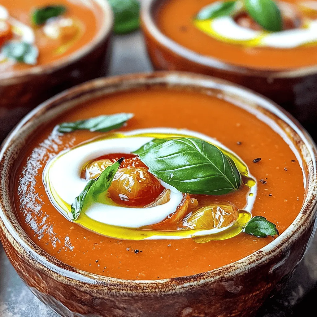 Für die einfache geröstete Tomatensuppe brauchst du: - 900 g reife Tomaten, halbiert - 1 mittelgroße Zwiebel, geviertelt - 4 Knoblauchzehen, geschält - 2 Esslöffel Olivenöl - 1 Liter Gemüsebrühe Diese Zutaten sind die Basis. Sie bringen den Geschmack und die Textur, die du willst. Reife Tomaten sorgen für Süße. Die Zwiebel und der Knoblauch geben Tiefe und Aroma. Um die Suppe zu würzen, benötigst du: - 1 Teelöffel getrocknetes Basilikum - 1 Teelöffel getrockneten Oregano - 1 Teelöffel Zucker (zum Ausgleichen der Säure) - Salz und Pfeffer nach Geschmack Die Gewürze machen die Suppe lebendig. Basilikum und Oregano bringen mediterranes Flair. Zucker hilft, die Säure der Tomaten zu balancieren. Wenn du eine cremige Suppe magst, füge hinzu: - 120 ml Schlagsahne Die Schlagsahne macht die Suppe reichhaltiger. Sie verleiht ihr eine glatte und samtige Textur. Du kannst sie aber auch weglassen, wenn du es leichter magst. Für das volle Rezept und weitere Details schaue dir die [Full Recipe] an. Zuerst, schnapp dir die frischen Zutaten. Du brauchst: - 900 g reife Tomaten, halbiert - 1 mittelgroße Zwiebel, geviertelt - 4 Knoblauchzehen, geschält - 2 Esslöffel Olivenöl - 1 Teelöffel getrocknetes Basilikum - 1 Teelöffel getrockneten Oregano - 1 Teelöffel Zucker - Salz und Pfeffer nach Geschmack - 1 Liter Gemüsebrühe - 120 ml Schlagsahne (optional) - Frische Basilikumblätter zum Garnieren Im ersten Schritt heizt du deinen Ofen auf 200 °C vor. Während der Ofen sich aufheizt, kannst du das Gemüse vorbereiten. Halbiere die Tomaten und viertel die Zwiebel. Lege alles auf ein großes Backblech. Jetzt kommt der spannende Teil! Verteile die Tomaten, Zwiebel und Knoblauch gleichmäßig auf dem Backblech. Beträufle das Gemüse mit Olivenöl. Bestreue es mit getrocknetem Basilikum, Oregano, Zucker, Salz und Pfeffer. Wende alles gut, damit die Gewürze überall sind. Röste das Gemüse für 25-30 Minuten. Die Tomaten sollten karamellisiert und das Gemüse zart sein. Wenn du den leckeren Duft in der Küche spürst, weißt du, dass es fast fertig ist. Nimm das Blech aus dem Ofen und lass es etwas abkühlen. Jetzt wird es cremig! Gib die gerösteten Gemüse in einen großen Topf. Füge die Gemüsebrühe hinzu. Mit einem Stabmixer pürierst du die Mischung, bis sie schön glatt ist. Wenn du keinen Stabmixer hast, benutze einen Standmixer in Chargen. Wenn du möchtest, rühre die Schlagsahne ein. Das macht die Suppe noch reichhaltiger. Erwärme sie auf niedriger Hitze, bis sie durchwärmt ist. Probier die Suppe und passe die Würze mit Salz und Pfeffer an. Serviere die Suppe heiß in vorgewärmten Schalen. Garniere sie mit frischen Basilikumblättern. So einfach ist es, eine köstliche, geröstete Tomatensuppe zu machen! Du kannst das gesamte Rezept hier finden: [Full Recipe]. Die Röstzeit ist wichtig für den Geschmack. Röste die Tomaten 25 bis 30 Minuten. So karamellisieren sie gut. Achte darauf, dass sie weich und leicht gebräunt sind. Überprüfe sie nach 20 Minuten. Jeder Ofen ist unterschiedlich. Ein Stabmixer ist einfach zu benutzen. Du kannst die Suppe direkt im Topf pürieren. So sparst du Geschirr. Ein Standmixer eignet sich auch, aber du musst die Suppe in Chargen pürieren. Achte darauf, dass der Mixer nicht zu voll ist. Heiße Flüssigkeit kann spritzen. Schmecke die Suppe am Ende ab. Füge mehr Salz oder Pfeffer nach deinem Geschmack hinzu. Du kannst auch frische Kräuter wie Basilikum oder Thymian hinzufügen. Wenn die Suppe zu sauer ist, gib etwas mehr Zucker hinzu. Das hilft, die Säure auszugleichen. Experimentiere mit verschiedenen Gewürzen. So findest du deinen Lieblingsgeschmack. Für die komplette Anleitung sieh dir das [Full Recipe] an. {{image_4}} Möchtest du die Suppe vegan machen? Lass einfach die Schlagsahne weg. Du kannst stattdessen etwas Kokosmilch verwenden. Diese sorgt für eine cremige Konsistenz und einen leichten Geschmack. Das gibt der Suppe eine neue Note. Du kannst die Suppe nach deinem Geschmack anpassen. Füge etwas gewürfelte Karotte oder Sellerie hinzu. Diese Zutaten bringen mehr Süße und Textur. Röste sie einfach zusammen mit den Tomaten und der Zwiebel. So entfalten sie ihren vollen Geschmack. Um die Suppe spannender zu machen, probiere verschiedene Gewürze aus. Füge zum Beispiel eine Prise Cayennepfeffer für etwas Schärfe hinzu. Auch Kreuzkümmel oder geräucherter Paprika können interessante Aromen bringen. Experimentiere mit deinen Lieblingsgewürzen. So machst du die Suppe ganz nach deinem Geschmack. Für die vollständige Rezeptur, schau dir das [Full Recipe] an. Du kannst die Suppe einfach im Kühlschrank aufbewahren. Lasse sie zuerst abkühlen. Fülle sie dann in einen luftdichten Behälter. So bleibt der Geschmack frisch. Sie hält sich bis zu fünf Tage. Wenn du die Suppe wieder aufwärmst, mache das bei mittlerer Hitze. Rühre sie gut um. Einfrieren ist eine tolle Option, wenn du Reste hast. Achte darauf, die Suppe vollständig abkühlen zu lassen. Fülle sie dann in gefriergeeignete Behälter. Lass dabei Platz für die Ausdehnung. Die Suppe kann bis zu drei Monate im Gefrierfach bleiben. Zum Auftauen stelle sie einfach in den Kühlschrank. Die Haltbarkeit ist wichtig. Im Kühlschrank bleibt die Suppe bis zu fünf Tage genießbar. Wenn du sie einfrierst, kannst du sie bis zu drei Monate nutzen. Reste sind perfekt für ein schnelles Mittagessen. Du kannst auch frische Kräuter oder etwas Brot dazu servieren. Diese Suppe ist so vielseitig! Du kannst die Suppe bis zu fünf Tage im Kühlschrank aufbewahren. Stelle sicher, dass sie gut abgedeckt ist. Wenn du sie länger aufheben willst, friere sie ein. Im Gefrierfach bleibt sie bis zu drei Monate frisch. Ja, frische Tomaten sind perfekt für diese Suppe. Achte darauf, reife und saftige Tomaten zu wählen. Sie geben der Suppe einen vollen, leckeren Geschmack. Du kannst jede Tomatensorte verwenden, die du magst. Knuspriges Brot ist eine großartige Wahl. Probiere Baguette oder Ciabatta. Diese Brote sind toll zum Eintunken. Du kannst auch Käsebrote machen, um die Suppe noch besser zu genießen. Die Suppe ist einfach zuzubereiten und sehr lecker. Wir haben Zutaten ausgewählt, die den Geschmack verbessern. Du weißt jetzt, wie man sie perfekt röstet und püriert. Mit den Tipps wird der Geschmack toll. Variationen erlauben dir, die Suppe zu personalisieren. Denke auch an die Lagerung, damit nichts verschwendet wird. Probiere die verschiedenen Optionen aus und finde deinen Favoriten. Viel Spaß beim Kochen!