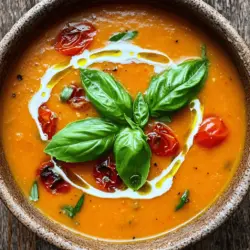 Für die geröstete Knoblauch-Tomaten-Suppe brauchst du: - 900 g reife Tomaten, halbiert - 1 ganze Knoblauchzehe - 1 mittelgroße Zwiebel, gehackt - 3 Esslöffel Olivenöl - 1 Liter Gemüsebrühe - 1 Teelöffel getrockneter Basilikum - 1 Teelöffel Zucker - Salz und Pfeffer nach Geschmack - Frische Basilikumblätter zur Garnierung - 120 ml Sahne (optional für zusätzliche Cremigkeit) Du kannst die Zutaten leicht ändern, um deinen Geschmack zu treffen. Hier sind einige Ideen: - Tomaten: Nutze verschiedene Sorten, wie Kirschtomaten oder San Marzano, für mehr Tiefe. - Knoblauch: Probiere gerösteten Knoblauch für einen milderen Geschmack. - Zwiebeln: Schalotten geben eine süßere Note. - Öl: Verwende Avocadoöl für einen anderen Geschmack. - Kräuter: Frische Kräuter wie Thymian oder Oregano können die Aromen verändern. - Sahne: Ersetze Sahne durch Kokosmilch für eine vegane Option. Hochwertige Zutaten machen einen großen Unterschied. Achte auf diese Punkte: - Tomaten: Wähle reife, saftige Tomaten. Sie haben mehr Geschmack. - Knoblauch: Frischer Knoblauch hat einen intensiveren Geschmack als getrockneter. - Olivenöl: Verwende extra natives Olivenöl für die beste Qualität. - Gemüsebrühe: Selbstgemachte Brühe hat oft mehr Geschmack als gekaufte. - Kräuter: Frische Kräuter sind aromatischer und gesünder. Mit diesen Zutaten und Tipps wird deine Suppe einfach perfekt! Schau dir das [Full Recipe] an, um die Zubereitung zu sehen. Zuerst heizt du den Ofen auf 200 °C vor. Nimm die reifen Tomaten und halbiere sie. Lege sie auf ein Backblech. Beträufle die Tomaten mit 2 Esslöffeln Olivenöl. Würze sie mit Salz und Pfeffer. Dann nimm eine ganze Knoblauchzehe. Schneide die Oberseite ab. Beträufle den Knoblauch mit etwas Olivenöl. Wickele ihn in Alufolie. Lege den Knoblauch auf das Backblech mit den Tomaten. Röste alles für 30 bis 35 Minuten. Die Tomaten sollten karamellisiert und blasenförmig sein. Während die Tomaten und der Knoblauch rösten, erhitze 1 Esslöffel Olivenöl in einem großen Topf. Setze die Hitze auf mittlere Stufe. Füge die gehackte Zwiebel hinzu. Dünste die Zwiebel, bis sie glasig ist, etwa 5 Minuten. Nimm die gerösteten Tomaten und den Knoblauch aus dem Ofen. Drücke die Knoblauchzehen aus ihrer Haut in den Topf. Füge die gerösteten Tomaten, Gemüsebrühe, getrockneten Basilikum und Zucker hinzu. Bring die Mischung zum Köcheln. Lass alles etwa 10 Minuten kochen, damit sich die Aromen verbinden. Jetzt kommt der spaßige Teil! Püriere die Suppe mit einem Stabmixer. Wenn du keinen Stabmixer hast, kannst du die Suppe in Chargen in einen Standmixer geben. Püriere die Suppe, bis sie glatt ist. Wenn du magst, rühre die Sahne ein. Das macht die Suppe cremiger. Schmecke die Suppe mit Salz und Pfeffer ab. Serviere die heiße Suppe mit frischen Basilikumblättern zur Garnierung. So hast du eine leckere, geröstete Knoblauch-Tomaten-Suppe. Für das vollständige Rezept schaue in die vorherige Sektion. Um den besten Geschmack aus deiner Suppe herauszuholen, röste die Tomaten und den Knoblauch gut. Rösten bringt die Süße der Tomaten hervor. Wähle reife, saftige Tomaten für mehr Aroma. Lass die Suppe nach dem Pürieren noch etwas köcheln. So verbinden sich die Aromen besser und die Suppe wird reichhaltiger. Für eine ansprechende Garnitur nutze frische Basilikumblätter. Sie bringen Farbe und Geschmack. Ein Spritzer Zitronensaft hebt die Aromen hervor. Serviere die Suppe mit geröstetem Brot oder einem frischen Baguette. Das gibt eine schöne Textur und ergänzt die Suppe perfekt. Eine kleine Portion Sahne obendrauf macht sie extra cremig. Bewahre die Reste in einem luftdichten Behälter im Kühlschrank auf. So bleibt die Suppe frisch. Sie hält sich bis zu fünf Tage. Zum Einfrieren fülle die Suppe in Portionen. Verwende dafür gefrierfreundliche Behälter. So hast du immer eine köstliche Mahlzeit bereit. Erwärme sie einfach in einem Topf oder in der Mikrowelle. {{image_4}} Für eine vegane Variante der gerösteten Knoblauch-Tomaten-Suppe lasse einfach die Sahne weg. Du kannst stattdessen ungesüßte Mandelmilch oder Kokosmilch verwenden. Diese Alternativen sorgen für eine cremige Textur. Achte darauf, dass dein Gemüsebrühe auch wirklich vegan und glutenfrei ist. So passt die Suppe für jeden. Wenn du einen Slow Cooker oder Instant Pot hast, kannst du die Suppe einfach zubereiten. Für den Slow Cooker lege alle Zutaten nach dem Rösten der Tomaten und des Knoblauchs hinein. Stelle die Temperatur auf niedrig und lasse die Suppe 6 bis 8 Stunden kochen. Im Instant Pot geht es schneller. Stelle ihn auf Hochdruck und koche die Suppe 10 Minuten lang. Danach pürierst du die Mischung wie gewohnt. Es gibt viele Wege, die Suppe spannend zu gestalten. Füge eine Prise geräuchertes Paprikapulver hinzu für einen rauchigen Geschmack. Oder probiere frische Kräuter wie Oregano oder Petersilie für mehr Frische. Ein Spritzer Balsamico-Essig kann die Suppe aufhellen. Zum Schluss kannst du auch etwas Chili für einen scharfen Kick hinzufügen. Die richtige Lagerung der Suppe ist wichtig, um den besten Geschmack zu erhalten. Du kannst die Suppe in einem luftdichten Behälter aufbewahren. Achte darauf, dass sie vollständig abgekühlt ist, bevor du sie in den Kühlschrank stellst. So bleibt die Suppe frisch und lecker. Wenn du die Suppe länger aufbewahren möchtest, friere sie ein. Teile die Suppe in Portionen auf und fülle sie in gefriergeeignete Behälter oder Beutel. Achte darauf, etwas Platz zu lassen, da sich die Suppe beim Einfrieren ausdehnen kann. So hast du immer eine Portion köstliche Suppe bereit. Die Haltbarkeit im Kühlschrank beträgt etwa 4 bis 5 Tage. Wenn du die Suppe einfrierst, bleibt sie bis zu 3 Monate frisch. Achte darauf, das Datum auf dem Behälter zu notieren. So behältst du den Überblick und kannst die Suppe rechtzeitig genießen. Mit diesen Tipps bleibt deine geröstete Knoblauch-Tomaten-Suppe jederzeit köstlich. Probiere die [Full Recipe] für dein nächstes Kochen aus! Die Suppe ist im Kühlschrank etwa 3 bis 5 Tage haltbar. Um die Qualität zu bewahren, lagere sie in einem luftdichten Behälter. Wenn du sie länger aufbewahren möchtest, friere die Suppe ein. So bleibt sie bis zu 3 Monate frisch. Einfach in Portionen einfrieren, um sie später leicht zu nutzen. Ja, frische Kräuter sind eine tolle Wahl! Sie bringen mehr Geschmack und Aroma. Verwende etwa dreimal so viel frische Kräuter. Wenn das Rezept 1 Teelöffel getrockneten Basilikum verlangt, nimm 3 Teelöffel frisch gehackten Basilikum. Frische Kräuter geben der Suppe einen lebendigen Touch. Um die Suppe schärfer zu machen, füge rote Pepperflakes oder frische Chili hinzu. Beginne mit einer kleinen Menge und steigere nach Geschmack. Für mehr Würze kannst du auch geräuchertes Paprikapulver oder ein paar Spritzer Worcestersauce verwenden. Diese Zutaten verleihen der Suppe Tiefe und Charakter. Diese Anleitung zeigt, wie du eine großartige Suppe machst. Du hast die Zutaten kennengelernt und Tipps für Geschmack und Lagerung erhalten. Auch die Variationen bringen Spaß in die Küche. Denke daran, hochwertige Zutaten zu wählen. So wird deine Suppe besonders lecker. Experimentiere mit neuen Geschmäckern und Anpassungen. Halte die Tipps in Erinnerung, um Reste richtig zu lagern. Nutze die FAQs für häufige Fragen. Jetzt bist du bereit, deine eigene Suppe zu kreieren. Lass deiner Kreativität freien Lauf!