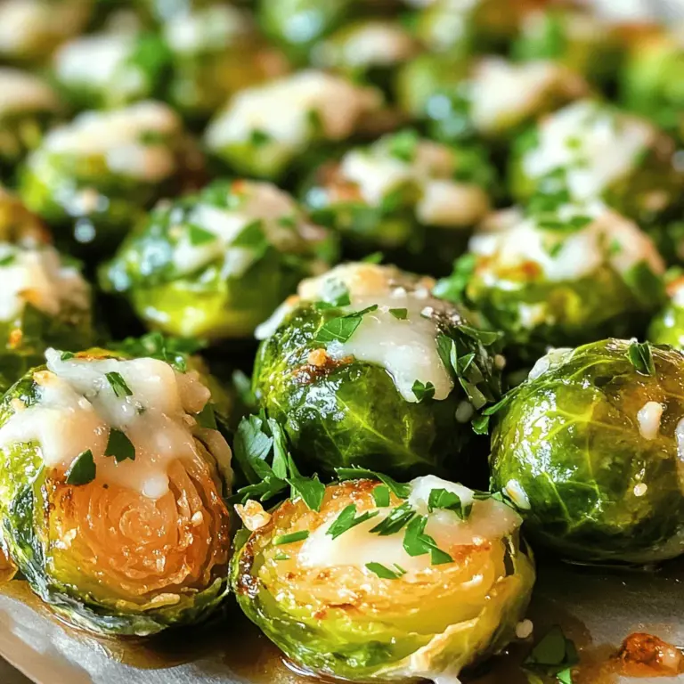 - 450 g Rosenkohl - 3 Esslöffel Olivenöl - 4 Knoblauchzehen Rosenkohl ist der Hauptbestandteil in diesem Rezept. Achte darauf, dass die Rosenkohl frisch sind. Sie sollten fest und grün sein. Du kannst sie leicht halbieren, um mehr Geschmack zu bekommen. Das Olivenöl sorgt für einen tollen Geschmack und hilft beim Rösten. Der Knoblauch bringt das Aroma, das wir lieben. - 1 Teelöffel Knoblauchpulver - 1 Teelöffel Zwiebelpulver - 50 g geriebener Parmesan-Käse Die Gewürze sind der Schlüssel zu diesem Rezept. Knoblauchpulver und Zwiebelpulver geben einen extra Kick. Parmesan-Käse macht die Rosenkohl knusprig und lecker. Du wirst sehen, wie der Käse schmilzt und goldbraun wird. - 1/2 Teelöffel rote Pfefferflocken - Frische Petersilie zur Garnitur Rote Pfefferflocken sind optional, aber sie bringen etwas Schärfe. Wenn du es mild magst, kannst du sie weglassen. Frische Petersilie ist nicht nur schön, sondern auch gesund. Sie fügt Farbe hinzu und rundet das Gericht ab. Für die vollständige Anleitung und Zubereitung, schau dir das Full Recipe an. - Ofen auf 220 °C vorheizen - Backblech mit Backpapier auslegen Zuerst heizen Sie Ihren Ofen auf 220 °C vor. Diese hohe Temperatur sorgt für eine knusprige Textur. Dann legen Sie ein Backblech mit Backpapier aus. Dies verhindert, dass die Rosenkohl kleben bleiben. - Rosenkohl, Olivenöl und Gewürze vermengen - Gut durchmischen für eine gleichmäßige Bedeckung In einer großen Schüssel vermengen Sie die halbierten Rosenkohl mit 3 Esslöffeln Olivenöl. Fügen Sie 4 gehackte Knoblauchzehen, 1 Teelöffel Knoblauchpulver, 1 Teelöffel Zwiebelpulver, und Salz sowie Pfeffer nach Geschmack hinzu. Wenn Sie es scharf mögen, können Sie auch 1/2 Teelöffel rote Pfefferflocken hinzufügen. Mischen Sie alles gut durch, damit der Rosenkohl gleichmäßig bedeckt ist. - Gleichmäßig auf dem Backblech verteilen - Im Ofen rösten und wenden Verteilen Sie die Mischung gleichmäßig auf dem Backblech. Achten Sie darauf, dass die Rosenkohl nicht überfüllt sind. So werden sie schön knusprig. Rösten Sie die Rosenkohl im Ofen für 20 bis 25 Minuten. Wenden Sie sie nach der Hälfte der Zeit. So bräunen sie gleichmäßig. Nach dem Rösten streuen Sie 50 g geriebenen Parmesan darüber und geben Sie sie für 5 Minuten zurück in den Ofen. Der Käse sollte schmelzen und leicht bräunlich werden. Genießen Sie Ihre knusprigen Knoblauch-Parmesan Rosenkohl als leckere Beilage! - Nicht überfüllen beim Rösten: Wenn Sie die Rosenkohl auf dem Blech verteilen, lassen Sie Platz. Überfüllte Bleche machen die Rosenkohl weich. Wenn sie genug Platz haben, werden sie schön knusprig. - Verwendung einer hohen Temperatur: Heizen Sie Ihren Ofen auf 220 °C vor. Eine hohe Temperatur sorgt für eine goldene Farbe und knusprige Ränder. Dies ist der Schlüssel zu perfekten Rosenkohl. - Garnieren mit Parmesan: Streuen Sie nach dem Rösten den geriebenen Parmesan gleichmäßig darüber. Der geschmolzene Käse verleiht einen tollen Geschmack und eine schöne Textur. - Frisch gehackte Petersilie hinzufügen: Petersilie bringt Farbe und Frische. Streuen Sie sie vor dem Servieren über die Rosenkohl für einen tollen Look. - Zu lange rösten: Achten Sie darauf, die Rosenkohl nicht zu lange im Ofen zu lassen. Übermäßiges Rösten kann sie bitter machen. Kontrollieren Sie sie nach 20 Minuten. - Ungenügend würzen: Vergessen Sie nicht, ausreichend Salz und Pfeffer hinzuzufügen. Sie bringen den Geschmack der Rosenkohl hervor. Ein wenig Knoblauchpulver oder Zwiebelpulver kann ebenfalls helfen, mehr Tiefe zu erreichen. Diese Tipps sind wichtig, um die besten knusprigen Knoblauch-Parmesan Rosenkohl zu machen. Sie werden schnell zum Star auf Ihrem Tisch! Für die vollständige Zubereitung schauen Sie sich das [Full Recipe] an. {{image_4}} Eine tolle Art, die Knusprigen Knoblauch-Parmesan Rosenkohl zu variieren, ist das Hinzufügen von Speckstücken. Der Speck gibt den Rosenkohl einen herzhaften Geschmack. Sie können ihn einfach in kleine Stücke schneiden und mit den anderen Zutaten vermengen. Eine weitere Möglichkeit ist die Verwendung von anderen Käsesorten. Feta oder Gouda können eine neue Geschmacksrichtung bieten. Experimentieren Sie ruhig mit verschiedenen Käsesorten, um Ihren Lieblingsgeschmack zu finden. Wenn Sie eine vegetarische oder vegane Option suchen, können Sie den Käse durch Nusskäse ersetzen. Nusskäse hat einen tollen Geschmack und eignet sich gut für diese Rezeptur. Außerdem können Sie das Olivenöl gegen Kokosöl tauschen. Kokosöl gibt den Rosenkohl einen leichten, süßlichen Geschmack und ist eine gute Alternative. Um die Knusprigen Knoblauch-Parmesan Rosenkohl saisonal anzupassen, können Sie die Rosenkohl mit saisonalem Gemüse kombinieren. Karotten oder Kürbis passen hervorragend dazu. Zusätzlich können Sie saisonale Kräuter wie Rosmarin oder Thymian hinzufügen. Diese Kräuter verleihen den Rosenkohl einen frischen, aromatischen Geschmack. Um übrig gebliebene knusprige Knoblauch-Parmesan Rosenkohl richtig zu lagern, lege sie in einen luftdichten Behälter. So bleiben sie frisch und halten länger. Du solltest sie im Kühlschrank aufbewahren. Dort bleiben sie bis zu drei Tage genießbar. Wenn du die Rosenkohl aufwärmen möchtest, empfehle ich, sie im Ofen zu erhitzen. Heize den Ofen auf 180 °C vor. Lege die Rosenkohl auf ein Backblech und backe sie etwa 10 Minuten. So werden sie wieder knusprig. Du kannst auch eine Pfanne verwenden. Erhitze etwas Öl in der Pfanne und brate sie kurz an. Um die Rosenkohl einzufrieren, lege sie nach dem Rösten auf ein Backblech. Achte darauf, dass sie nicht überlappen. Friere sie für etwa zwei Stunden ein, bis sie fest sind. Danach kannst du sie in einen luftdichten Beutel umfüllen. So bleiben sie bis zu drei Monate frisch im Gefrierfach. Übrig gebliebene Knoblauch-Parmesan Rosenkohl sind im Kühlschrank etwa 3 bis 5 Tage haltbar. Du solltest sie in einem luftdichten Behälter aufbewahren. So bleiben sie frisch und lecker. Ja, du kannst die Rosenkohl auch im Air Fryer machen! Stelle die Temperatur auf 200 °C ein. Lege die Rosenkohl in den Korb und gare sie für etwa 15 bis 20 Minuten. Schüttle den Korb nach der Hälfte der Zeit, um eine gleichmäßige Knusprigkeit zu erreichen. Rosenkohl passt gut zu vielen Gemüsesorten. Du kannst sie mit Karotten, Süßkartoffeln oder Blumenkohl kombinieren. Diese Kombinationen bieten tolle Farben und Geschmäcker auf dem Teller. Frischer Rosenkohl hat meist einen besseren Geschmack und eine knackigere Textur. Gefrorener Rosenkohl kann jedoch praktisch sein. Achte darauf, gefrorene Rosenkohl vor dem Kochen gut zu tauen, um die beste Qualität zu erreichen. Rosenkohl kann einfach und lecker sein. Wir haben gesehen, wie man ihn zubereitet und variiert. Beginne mit frischen Zutaten, ohne das Rezept zu überladen. Denke daran, ihn knusprig zu rösten und mit frischen Kräutern zu garnieren. Diese Tipps helfen dir, köstliche Gerichte zu kreieren. Experimentiere mit verschiedenen Zutaten und genieße die Vielfalt. Rosenkohl ist nicht nur gesund, sondern auch vielseitig. Das macht das Kochen zu einem Spaß! Bereite das Gericht selbst und teile es mit anderen. Es lohnt sich!