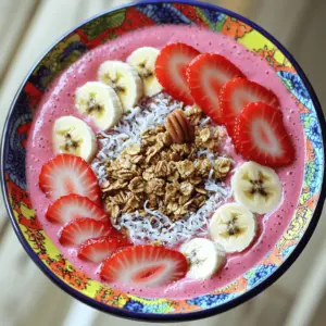 Die Erdbeer-Bananen-Smoothie-Bowl ist einfach und köstlich. Hier sind die Hauptzutaten, die du brauchst: - 1 Tasse frische Erdbeeren, entstrunkt - 1 reife Banane, in Scheiben geschnitten - 1 Tasse griechischer Joghurt (oder Mandeljoghurt für eine milchfreie Option) - ½ Tasse Mandeldrink (oder eine Milch deiner Wahl) - 1 Esslöffel Honig oder Ahornsirup - 1 Esslöffel Chiasamen Diese Zutaten geben dir eine nahrhafte Basis. Die Kombination aus Erdbeeren und Bananen sorgt für Süße und Frische. Der griechische Joghurt macht die Bowl cremig, während die Chiasamen für Ballaststoffe sorgen. Wenn du milchfrei leben möchtest, gibt es viele gute Optionen. Du kannst griechischen Joghurt durch Mandeljoghurt ersetzen. Das gibt dir die gleiche cremige Textur. Für die Milch kannst du auch Hafermilch oder Kokosmilch verwenden. Diese Alternativen sind lecker und gesund. Sie bieten dir die Freiheit, das Rezept nach deinem Geschmack zu gestalten. Toppings machen die Smoothie-Bowl besonders. Hier sind einige nahrhafte Ideen: - Zusätzliche, in Scheiben geschnittene Erdbeeren - Bananenscheiben - Granola - Geraspelte Kokosnuss - Nüsse (Mandeln oder Walnüsse) Diese Toppings geben dir nicht nur mehr Geschmack, sondern auch mehr Nährstoffe. Granola sorgt für einen knackigen Biss. Nüsse liefern gesunde Fette und Proteine. Experimentiere mit verschiedenen Toppings, um deine perfekte Mischung zu finden. Wenn du mehr Details wünschst, schau dir das [Full Recipe] an. Zuerst musst du die Zutaten bereitstellen. Das macht den Prozess schneller. Du brauchst: - 1 Tasse frische Erdbeeren, entstrunkt - 1 reife Banane, in Scheiben geschnitten - 1 Tasse griechischer Joghurt oder Mandeljoghurt - ½ Tasse Mandeldrink oder eine Milch deiner Wahl - 1 Esslöffel Honig oder Ahornsirup - 1 Esslöffel Chiasamen - Toppings: geschnittene Erdbeeren, Bananenscheiben, Granola, Kokosnuss und Nüsse Wasche die Erdbeeren gut. Schneide die Stiele ab und lege sie beiseite. Die Banane schneidest du in schöne, dünne Scheiben. Diese Schritte sind einfach, aber wichtig. Sie helfen dir, gleichmäßige Zutaten für die Mischung zu haben. Jetzt ist es Zeit, die Smoothie-Basis zu mixen. Gib alle vorbereiteten Zutaten in einen Mixer. Achte darauf, dass der Joghurt und der Mandeldrink gut verteilt sind. Mixe die Zutaten auf hoher Stufe, bis die Mischung glatt und cremig ist. Wenn die Mischung zu dick ist, füge mehr Mandeldrink hinzu. So erreichst du die perfekte Konsistenz. Du möchtest, dass die Mischung leicht und luftig bleibt. Nun kommt der kreative Teil: das Anrichten. Schütte die Smoothiemischung in eine Schüssel. Gestalte die Oberfläche schön. Beginne mit einem Ring aus geschnittenen Erdbeeren und Bananen. Streue Granola rund um den Rand für einen knackigen Biss. Füge dann eine Handvoll geraspelter Kokosnuss und Nüsse in die Mitte hinzu. Das gibt nicht nur Geschmack, sondern auch eine tolle Textur. Optional kannst du die Schale mit etwas Honig oder Ahornsirup beträufeln. Das fügt eine süße Note hinzu. Präsentationstipps: Serviere die Smoothieschale mit einem bunten Löffel. Ein Zweig Minze macht das Ganze frisch und schön. Präsentiere sie auf einem farbenfrohen Teller, um die visuelle Attraktivität zu steigern. Für die genauen Schritte schau dir das Full Recipe an. Bei der Zubereitung der Erdbeer-Bananen-Smoothie-Bowl gibt es einige häufige Fehler. Der erste ist, die Früchte nicht gut zu waschen. Es ist wichtig, frische Erdbeeren zu verwenden. Entferne die grünen Blätter, um den Geschmack zu verbessern. Ein weiterer Fehler ist, die Zutaten nicht richtig zu mixen. Mixe die Mischung lange genug, bis sie glatt und cremig ist. Wenn die Mixtur zu dick ist, füge mehr Mandeldrink hinzu. Um die perfekte Konsistenz zu erreichen, achte darauf, die richtige Menge Joghurt und Mandeldrink zu verwenden. Beginne mit der angegebenen Menge. Du kannst die Mischung nach dem Mixen anpassen. Füge langsam mehr Mandeldrink hinzu, bis du die gewünschte Cremigkeit hast. Diese Balance macht den Smoothie reichhaltig und geschmeidig. Die Präsentation deiner Smoothie-Bowl ist wichtig. Sie sollte ansprechend aussehen. Beginne mit einer runden Form aus geschnittenen Erdbeeren und Bananen. Das sieht toll aus. Streue Granola um den Rand für einen knackigen Biss. Füge geraspelte Kokosnuss und Nüsse in die Mitte hinzu. Du kannst auch etwas Honig darauf träufeln. Ein bunter Löffel und ein Zweig Minze geben einen frischen Akzent. Diese kleinen Details machen deine Bowl besonders. Für das vollständige Rezept, schau dir die [Full Recipe] an. {{image_4}} Um deine Erdbeer-Bananen-Smoothie-Bowl zu verbessern, füge andere Früchte hinzu. Du kannst zum Beispiel eine Tasse gefrorene Mango oder Ananas verwenden. Diese Früchte bringen einen tropischen Geschmack. Auch Himbeeren oder Heidelbeeren sind tolle Optionen. Sie bieten eine tolle Farbe und viel Vitamin C. Du wirst überrascht sein, wie lecker verschiedene Früchte zusammen sind. Möchtest du deine Smoothie-Bowl noch gesünder machen? Füge eine Handvoll frischen Spinat hinzu. Das klingt vielleicht komisch, aber du wirst den Geschmack nicht bemerken. Spinat gibt dir Eisen und viele Vitamine. Du kannst auch Proteinpulver für einen zusätzlichen Nährstoffschub verwenden. Dies ist besonders gut, wenn du nach dem Training isst. So bleibst du fit und gesund. Denke daran, dass du deine Smoothie-Bowl je nach Saison anpassen kannst. Im Winter sind Äpfel und Birnen großartig. Im Herbst kannst du Kürbis oder Zimt hinzufügen. Diese Zutaten machen dein Frühstück besonders und lecker. Lass deiner Kreativität freien Lauf und probiere neue Kombinationen. Du wirst sehen, wie viel Spaß das macht! Wenn du Reste der Erdbeer-Bananen-Smoothie-Bowl hast, bewahre sie in einem luftdichten Behälter auf. Stelle sicher, dass die Schüssel gut verschlossen ist. So bleibt die Frische länger erhalten. Du kannst die Reste bis zu zwei Tage im Kühlschrank lagern. Achte darauf, die Toppings separat zu lagern. So verhinderst du, dass sie weich und matschig werden. Die Smoothie-Bowl bleibt im Kühlschrank etwa 48 Stunden frisch. Nach dieser Zeit kann der Geschmack und die Textur leiden. Ich empfehle, die Bowl innerhalb von einem Tag zu genießen, um die beste Qualität zu erleben. Wenn du die Bowl länger aufbewahren möchtest, friere die Mischung ein. Wenn du Zutaten für deine Erdbeer-Bananen-Smoothie-Bowl einfrieren möchtest, ist hier, was du tun kannst: - Erdbeeren: Wasche und schneide sie. Lege sie auf ein Backblech, um sie einzufrieren. Sobald sie gefroren sind, kannst du sie in einen Beutel geben. - Bananen: Schäle die Bananen und schneide sie in Scheiben. Lege die Scheiben in einen Beutel und friere sie ein. - Joghurt: Du kannst auch Joghurt in Eiswürfelformen einfrieren. So hast du immer eine Portion bereit. Diese Tipps helfen dir, die Zutaten frisch zu halten und Zeit bei der Zubereitung der Smoothie-Bowl zu sparen. Um die Smoothieschale vegan zu machen, ersetze den griechischen Joghurt durch Mandeljoghurt. Verwende auch pflanzliche Milch wie Mandeldrink oder Hafermilch. Diese Optionen machen die Schale lecker und vegan. Du kannst auch den Honig durch Agavendicksaft ersetzen. So bleibt der süße Geschmack erhalten. Ja, gefrorene Erdbeeren und Bananen sind eine tolle Wahl. Sie machen die Schale kühler und cremiger. Verwende sie, wenn frische Früchte nicht verfügbar sind. Achte darauf, die Mengen gleich zu halten. Mische alles gut, damit die Konsistenz schön bleibt. Ja, es gibt viele gesunde Alternativen. Du kannst Agavendicksaft oder Dattelsirup verwenden. Beide sind süß und natürlich. Eine andere Option ist, einfach reife Bananen zu pürieren. Das gibt der Schale einen süßen Geschmack, ohne zusätzlichen Zucker. In diesem Blogbeitrag habe ich die Zutaten für die Erdbeer-Bananen-Glücksschale aufgelistet. Wir haben die Hauptzutaten, milchfreie Optionen und nahrhafte Toppings besprochen. Auch eine Schritt-für-Schritt-Anleitung erleichtert die Zubereitung. Ich habe Tipps gegeben, um Fehler zu vermeiden und die richtige Konsistenz zu finden. Zudem gab es Variationen für mehr Geschmack und Lagerhinweise. Probiere diese Schale aus! Sie bringt Freude und gesundes Essen in deinen Tag.