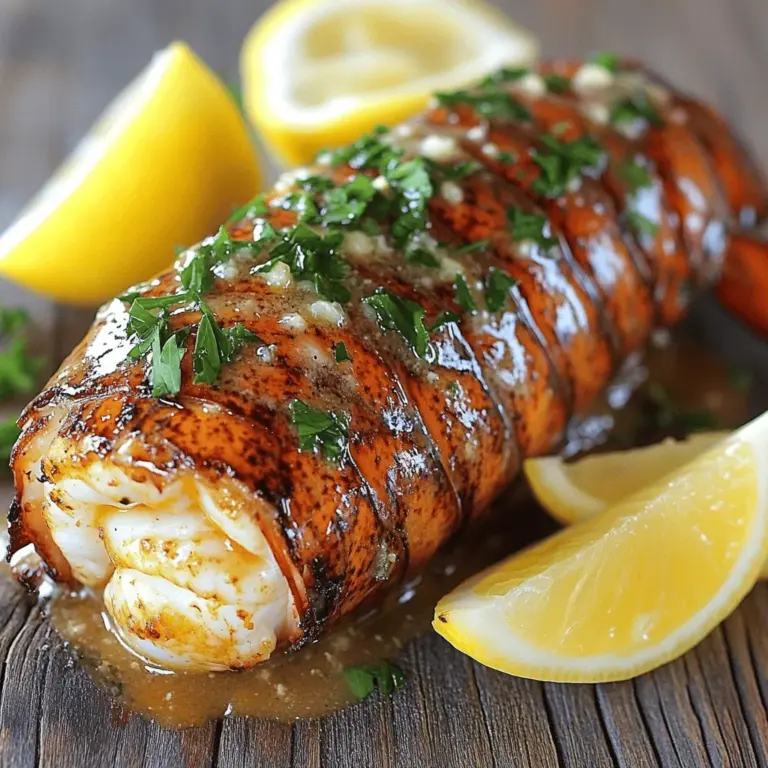Für dieses Rezept benötigst du folgende Zutaten: - 2 Hummerschwänze, aufgetaut (falls gefroren) - 4 Esslöffel ungesalzene Butter - 4 Knoblauchzehen, fein gehackt - 1/2 Tasse Schlagsahne - 1 Teelöffel Zitronensaft - 1 Teelöffel geräuchertes Paprikapulver - Salz und schwarzer Pfeffer nach Geschmack - Frische Petersilie, gehackt (zum Garnieren) - Zitronenschnitze (zum Servieren) Wähle frische Hummerschwänze für den besten Geschmack. Achte auf die Farbe. Helle, glänzende Schalen zeigen frische Qualität. Überprüfe auch die Textur. Sie sollte fest und nicht matschig sein. Wenn du gefrorene Hummerschwänze kaufst, achte darauf, dass sie gleichmäßig gefroren sind. Vermeide Hummerschwänze mit Frost oder Eiskristallen. Diese können auf eine lange Lagerung hinweisen. Wenn frische Zutaten schwer zu finden sind, gibt es Alternativen. Du kannst gefrorene Hummerschwänze verwenden. Sie sind oft gleichwertig in Qualität, wenn sie gut eingefroren sind. Für die Butter kannst du auch Pflanzenmargarine nutzen, wenn du eine vegane Option suchst. Statt frischem Knoblauch kannst du Knoblauchpulver verwenden. Es ist weniger intensiv, aber immer noch schmackhaft. Diese Alternativen machen das Rezept flexibel und einfach zugänglich. Um mit der Zubereitung zu beginnen, heize deinen Ofen auf 190 °C vor. Nimm die Hummerschwänze und tau sie auf, falls sie gefroren sind. Du musst die Oberseite jedes Hummerschwanztrogs mit einer Küchenschere vorsichtig aufschneiden. Ziehe die Schale sanft auseinander, um das Hummerfleisch freizulegen. Achte darauf, dass das Fleisch an der Basis mit der Schale verbunden bleibt. So bleibt es saftig. Lege die Hummerschwänze mit der Fleischseite nach oben auf ein Backblech. Nehme einen kleinen Topf und schmelze die Butter bei mittlerer Hitze. Füge den fein gehackten Knoblauch hinzu und brate ihn 1-2 Minuten lang, bis er duftet. Dann rühre die Schlagsahne, den Zitronensaft und das geräucherte Paprikapulver ein. Lass die Sauce 3-4 Minuten köcheln, bis sie leicht eindickt. Würze die Sauce mit Salz und schwarzem Pfeffer nach Geschmack. Diese Sauce macht die Hummerschwänze besonders lecker. Gieße die cremige Knoblauch-Butter-Mischung über die Hummerschwänze. Achte darauf, dass das Fleisch gut bedeckt ist. Jetzt ist es Zeit, die Hummerschwänze im vorgeheizten Ofen zu backen. Lass sie 12-15 Minuten backen, bis das Hummerfleisch undurchsichtig und gar ist. Wenn sie fertig sind, nimm das Backblech aus dem Ofen. Lass die Hummerschwänze ein paar Minuten ruhen. Garnier das Gericht mit frisch gehackter Petersilie und serviere es mit Zitronenschnitten. Diese Schritte machen das Gericht zum Genuss. Du kannst das Full Recipe für mehr Details nachlesen. Die perfekte Garzeit für Hummerschwänze liegt zwischen 12 und 15 Minuten. Diese Zeit reicht aus, um das Fleisch zart und saftig zu halten. Ich empfehle, die Hummerschwänze im vorgeheizten Ofen zu backen. So gart das Fleisch gleichmäßig und behält seinen Geschmack. Achten Sie darauf, dass das Fleisch undurchsichtig wird, bevor Sie es herausnehmen. Um übergarendes Hummerfleisch zu vermeiden, nutzen Sie einen Timer. Überkochen kann das Fleisch zäh machen. Wenn Sie die Hummerschwänze im Ofen haben, prüfen Sie sie nach 12 Minuten. Drücken Sie vorsichtig auf das Fleisch. Wenn es fest ist und sich leicht vom Schalenrand löst, sind sie fertig. Denken Sie daran, dass die Restwärme das Fleisch weiter gart. Das Anrichten ist der letzte Schritt, aber sehr wichtig. Garnieren Sie die Hummerschwänze mit frisch gehackter Petersilie. Das bringt Farbe und Frische. Servieren Sie Zitronenschnitze dazu. Der Zitronensaft hebt die Aromen hervor und sorgt für einen leckeren Kontrast. Für das beste Erlebnis, genießen Sie die Hummerschwänze sofort nach dem Backen. So bleibt das Gericht warm und die Aromen sind frisch. Für das vollständige Rezept schauen Sie bitte in den Abschnitt „Vollständige Zutatenliste“ und folgen Sie den Zubereitungsschritten. {{image_4}} Um dein Gericht zu verfeinern, kannst du verschiedene Kräuter und Gewürze verwenden. Hier sind einige Ideen: - Frische Kräuter: Füge frischen Thymian oder Rosmarin hinzu. Diese geben einen tollen Geschmack. - Zitronenabrieb: Ein wenig Zitronenabrieb bringt Frische in die Sauce. - Chili-Flocken: Für etwas Schärfe, streue Chili-Flocken über die Hummerschwänze. - Kräuterbutter: Mische Kräuter in die Butter für einen intensiveren Geschmack. Die richtigen Beilagen machen dein Essen noch besser. Hier sind einige Vorschläge: - Knoblauchbrot: Perfekt, um die köstliche Sauce aufzusaugen. - Gedämpfter Spargel: Ein leichter, gesunder Begleiter. - Reis: Ein einfacher, neutraler Reis harmoniert gut mit dem Hummer. - Grüner Salat: Ein frischer Salat bringt eine knusprige Textur. Wenn du Lust auf Abwechslung hast, probiere diese Rezeptideen mit Hummer: - Hummer-Pasta: Kombiniere dein Hummerfleisch mit frischer Pasta und einer leichten Sauce. - Hummer-Tacos: Fülle Tortillas mit Hummer, Avocado und frischen Kräutern. - Hummer-Risotto: Mache ein cremiges Risotto und füge Hummerfleisch hinzu. - Hummer-Suppe: Koche eine reichhaltige Suppe mit Hummer und Gemüse. Diese Variationen und Ideen bringen Abwechslung auf deinen Tisch und machen das Kochen noch spannender. Lass deiner Kreativität freien Lauf! Wenn Sie Hummerschwänze übrig haben, bewahren Sie sie sicher auf. Lassen Sie die Schwänze zuerst abkühlen. Legen Sie sie dann in einen luftdichten Behälter. Dies hilft, den Geschmack und die Frische zu bewahren. Sie können die Hummerschwänze bis zu zwei Tage im Kühlschrank aufbewahren. Stellen Sie sicher, dass sie nicht in der Nähe von stark riechenden Lebensmitteln sind. Um Zeit zu sparen, können Sie die Hummerschwänze im Voraus vorbereiten. Schneiden Sie die Schalen auf und entnehmen Sie das Fleisch. Wickeln Sie das Fleisch in Frischhaltefolie ein und legen Sie es in den Kühlschrank. So bleibt es frisch und bereit für das Kochen. Sie können auch die Knoblauch-Butter-Sauce im Voraus zubereiten. Kühlen Sie die Sauce in einem Behälter, bis Sie sie benötigen. Wenn Sie frische Hummerschwänze nicht sofort verwenden, können Sie sie einfrieren. Wickeln Sie die Hummerschwänze gut in Frischhaltefolie ein. Legen Sie sie dann in einen gefrierfesten Beutel. Achten Sie darauf, die Luft herauszudrücken, um Gefrierbrand zu vermeiden. So bleiben die Hummerschwänze bis zu drei Monate frisch. Zum Auftauen legen Sie die Hummerschwänze einfach über Nacht in den Kühlschrank. Dann sind sie bereit für das Kochabenteuer mit dem Full Recipe. Die Zubereitung der Hummerschwänze dauert etwa 25 Minuten. Die Vorbereitungszeit liegt bei 10 Minuten. Das Backen der Hummerschwänze nimmt 12 bis 15 Minuten in Anspruch. Diese Zeiten sind ideal für saftige und zarte Hummerschwänze. Ja, gefrorene Hummerschwänze sind eine gute Option. Achte darauf, sie zuerst aufzutauen. Du kannst sie über Nacht im Kühlschrank auftauen lassen oder in kaltem Wasser. Dies sorgt für gleichmäßiges Garen und einen besseren Geschmack. Zu diesen Hummerschwänzen passen viele Beilagen gut. Hier sind einige Vorschläge: - Knoblauchbrot - Gedämpfter Brokkoli - Reis oder Quinoa - Frischer Salat - Kartoffelpüree Diese Beilagen ergänzen die reichhaltigen Aromen der Hummerschwänze perfekt. Sie machen das Essen noch köstlicher und schöner. Du kannst die Kombination nach deinem Geschmack anpassen. Für mehr Details, schau dir das [Full Recipe] an. Diese Anleitung zeigt, wie Sie köstliche Hummerschwänze zubereiten. Wir besprechen die besten Zutaten, die Herstellung einer leckeren Knoblauch-Butter-Sauce und wichtige Tipps zur Garzeit. Die Variationen geben Ihnen viele Optionen für Geschmack und Beilagen. Denken Sie daran, übrig gebliebene Hummerschwänze richtig zu lagern. So bleiben sie frisch für das nächste Mal. Folgen Sie diesen Schritten, und genießen Sie Ihr perfektes Hummergericht!