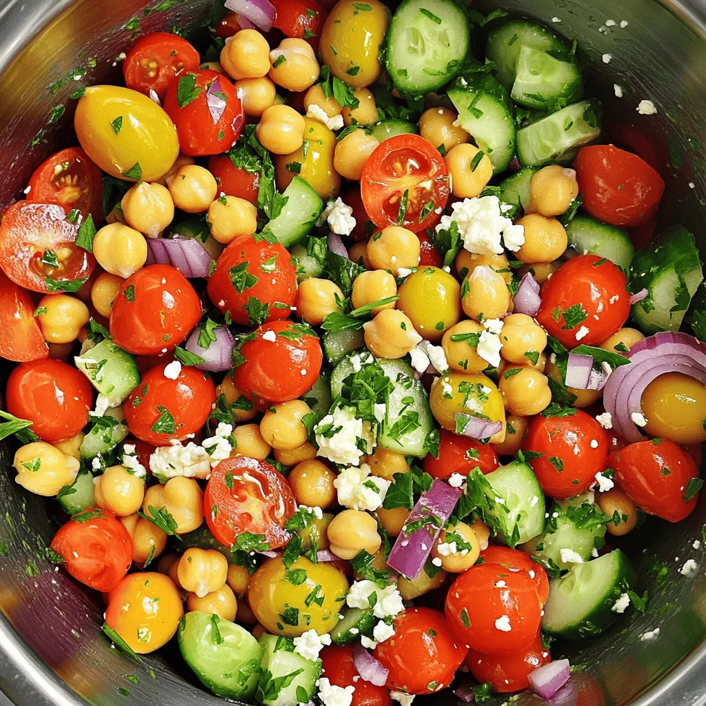 Die Hauptzutaten für den mediterranen Kichererbsensalat sind einfach und frisch. Hier sind die Zutaten, die Sie benötigen: - 1 Dose (425 g) Kichererbsen, abgetropft und abgespült - 1 Tasse Kirschtomaten, halbiert - 1 Salatgurke, gewürfelt - 1/2 rote Zwiebel, fein gehackt - 1/2 Paprika, gewürfelt (jede Farbe ist möglich) - 1/4 Tasse Kalamata-Oliven, entsteinigt und in Scheiben geschnitten - 1/4 Tasse Feta-Käse, zerkrümelt - 2 Esslöffel frische Petersilie, gehackt - 1 Teelöffel getrockneter Oregano - 3 Esslöffel Olivenöl - 2 Esslöffel Zitronensaft - Salz und Pfeffer nach Geschmack Diese Zutaten bringen den Geschmack des Mittelmeers direkt zu Ihnen nach Hause. Die Kichererbsen bieten eine gute Basis mit viel Protein. Die frischen Gemüse und Kräuter sorgen für Farbe und einen frischen Biss. Frische Zutaten sind der Schlüssel zu einem köstlichen Salat. Kirschtomaten liefern Vitamin C und Antioxidantien. Gurken sind hydrierend und knackig. Rote Zwiebeln fügen einen süßen, scharfen Geschmack hinzu. Paprika gibt es in vielen Farben und sie sind reich an Vitaminen. Kalamata-Oliven bringen gesunde Fette und einen salzigen Geschmack. Feta-Käse gibt dem Salat eine cremige Note. Petersilie hat viele Nährstoffe und verbessert die Farben. Nutzen Sie hochwertige Zutaten für den besten Geschmack. Wählen Sie biologische Kichererbsen, wenn möglich. Frische, reife Kirschtomaten schmecken besser. Kaufen Sie Oliven in einem Glas, nicht in Dosen, für mehr Geschmack. Suchen Sie nach Feta-Käse aus Schafsmilch für eine reichhaltigere Textur. Frische Petersilie gibt es in jedem Supermarkt, wählen Sie die grüne, lebendige Sorte. Verwenden Sie kaltgepresstes Olivenöl für das Dressing. Diese hochwertigen Zutaten machen Ihren Salat besonders lecker. Für die vollständige Anleitung und die Zubereitung schauen Sie sich das [Full Recipe] an. Zuerst öffne die Dose mit Kichererbsen. Gieße das Wasser ab und spüle die Kichererbsen gut ab. Das sorgt dafür, dass sie frisch schmecken. Diese Kichererbsen sind die Grundlage für unseren Salat. Sie bringen viel Protein und Ballaststoffe mit. Nimm eine große Rührschüssel und füge die Kichererbsen hinzu. Jetzt kommen die Kirschtomaten, die du halbierst, die gewürfelte Gurke, die rote Zwiebel und die gewürfelte Paprika dazu. Achte darauf, dass du alles vorsichtig mischst. So bleiben die Zutaten ganz und frisch. Nun gib die Kalamata-Oliven, den zerkrümelten Feta-Käse und die gehackte Petersilie in die Schüssel. Mische alles gut durch. Es ist wichtig, dass sich die Zutaten gleichmäßig verteilen. So hat jeder Bissen den gleichen Geschmack. In einer kleinen Schüssel vermische das Olivenöl, den Zitronensaft, den getrockneten Oregano sowie den Salz und Pfeffer. Rühre alles gut um, bis die Mischung schön cremig ist. Dann gieße das Dressing über die Salatzutaten in der großen Schüssel. Vermenge alles gründlich, damit jedes Stück gut bedeckt ist. Probiere den Salat und passe die Gewürze nach deinem Geschmack an. Vielleicht magst du mehr Zitronensaft oder etwas mehr Pfeffer. Lass den Salat für mindestens 15 Minuten stehen. So können die Aromen gut durchziehen. Wenn du mehr Details möchtest, schau dir die [Full Recipe]. Um die besten Aromen zu erzielen, nutzen Sie frische Zutaten. Frische Kräuter wie Petersilie und Oregano bringen viel Geschmack. Verwenden Sie reife Kirschtomaten und knackige Gurken. Diese Zutaten machen einen großen Unterschied. Lassen Sie den Salat vor dem Servieren ruhen. So können die Aromen sich verbinden und intensivieren. Die Kichererbsen sind die Basis für die Textur. Sie sollten nicht zu weich sein. Überkochen Sie sie nicht, wenn Sie getrocknete Kichererbsen verwenden. Schneiden Sie das Gemüse gleichmäßig. So sieht der Salat nicht nur gut aus, sondern hat auch eine angenehme Bissfestigkeit. Fügen Sie das Dressing erst kurz vor dem Servieren hinzu. So bleibt das Gemüse frisch und knackig. Ein häufiger Fehler ist, zu viel Dressing zu verwenden. Das kann den Salat matschig machen. Achten Sie auf die Menge und fügen Sie nach Bedarf mehr hinzu. Ein weiterer Fehler ist die Verwendung von alten Zutaten. Achten Sie auf das Haltbarkeitsdatum. Das kann den Geschmack des Salats stark beeinträchtigen. Vermeiden Sie auch das Mischen der Zutaten zu grob, um sie nicht zu zerdrücken. {{image_4}} Für einen vegetarischen Kichererbsensalat lasse ich den Feta-Käse weg. Der Salat bleibt frisch und nahrhaft. Wenn du vegan bist, kannst du den Feta durch Avocado ersetzen. Das gibt eine cremige Textur und ergänzt die Aromen gut. Ich liebe es, dem Salat mehr Geschmack zu verleihen. Du kannst gebratene Zucchini oder Auberginen hinzufügen. Diese geben einen tollen Grillgeschmack. Auch geröstete Pinienkerne oder Sonnenblumenkerne bringen Crunch. Petersilie ist ein Muss, aber frischer Dill funktioniert auch gut. Um den Salat mediterraner zu gestalten, füge Artischockenherzen oder getrocknete Tomaten hinzu. Diese Zutaten bringen einen intensiven Geschmack. Für eine italienische Note kannst du auch Basilikum verwenden. Das ist frisch und aromatisch. Wenn du Oliven magst, probiere grüne Oliven für einen anderen Geschmack. Für das vollständige Rezept schau dir den [Full Recipe] an. Um den Mediterranen Kichererbsensalat frisch zu halten, gibt es ein paar einfache Regeln. Lagern Sie den Salat in einem luftdichten Behälter. So bleibt er knackig und lecker. Die ideale Temperatur ist im Kühlschrank. Vermeiden Sie direkte Sonne oder Wärmequellen. Dies hilft, die Aromen zu bewahren und die Zutaten frisch zu halten. Falls Sie Reste haben, lassen Sie das Dressing separat. Mischen Sie den Salat erst vor dem Servieren. So bleiben die Zutaten frisch und knusprig. Sie können auch die Zutaten nach Geschmack anpassen. Fügen Sie zum Beispiel mehr Oliven oder Feta hinzu. Das gibt dem Salat einen neuen Twist. Im Kühlschrank bleibt der Kichererbsensalat bis zu drei Tage frisch. Achten Sie darauf, den Behälter immer gut zu verschließen. Nach drei Tagen kann der Salat weicher werden. Er schmeckt dann nicht mehr so gut. Wenn Sie also frischen Geschmack wollen, essen Sie ihn lieber schnell. Für das vollständige Rezept, schauen Sie sich die Anleitung an: [Full Recipe]. Sie können den Kichererbsensalat bis zu fünf Tage im Kühlschrank aufbewahren. Lagern Sie ihn in einem luftdichten Behälter. Achten Sie darauf, dass er gut abgedeckt ist. So bleiben die Zutaten frisch und knackig. Wenn der Salat länger steht, kann die Textur der Zutaten weicher werden. Ich empfehle, vor dem Servieren nochmal gut durchzumischen. Ja, der Mediterrane Kichererbsensalat ist sehr gesund. Kichererbsen sind reich an Proteinen und Ballaststoffen. Sie fördern die Verdauung und halten lange satt. Frisches Gemüse wie Gurken und Tomaten bietet viele Vitamine. Olivenöl enthält gesunde Fette, die gut für das Herz sind. Dieser Salat ist also eine nährstoffreiche Wahl für jede Mahlzeit. Ja, Sie können das Rezept leicht anpassen. Fügen Sie zum Beispiel mehr Gemüse hinzu, wie Avocado oder Karotten. Sie können auch andere Kräuter verwenden, wie Minze oder Basilikum. Wenn Sie keinen Feta mögen, probieren Sie veganen Käse oder lassen Sie ihn ganz weg. Seien Sie kreativ und machen Sie diesen Salat zu Ihrem eigenen! Weitere Ideen finden Sie im Full Recipe. Der Mediterrane Kichererbsensalat ist frisch und gesund. Wir haben die besten Zutaten, Zubereitungsschritte und hilfreiche Tipps besprochen. Experimentieren Sie mit Variationen und genießen Sie die Aromen. Denken Sie daran, den Salat richtig zu lagern, damit er frisch bleibt. Ihre Fragen wurden beantwortet, und Anpassungen sind leicht möglich. Genießen Sie diese köstliche Mischung und machen Sie sie zu Ihrem Klassiker.