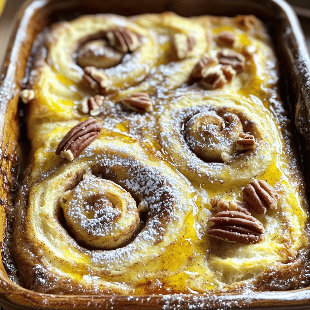 - 2 Dosen gekühlte Zimtschnecken - 6 große Eier - 240 ml Milch Die Hauptzutaten sind einfach zu finden und machen den Auflauf lecker. Die Zimtschnecken sind der Star des Gerichts. Sie sind weich und süß. Die Eier und die Milch machen die Mischung cremig. Diese Zutaten geben dem Auflauf die perfekte Struktur und den tollen Geschmack. - 1 Teelöffel Vanilleextrakt - 1 Teelöffel gemahlener Zimt - 120 g gehackte Pekannüsse (optional) Zusätzliche Zutaten bringen mehr Geschmack. Der Vanilleextrakt macht alles noch besser. Der gemahlene Zimt verstärkt den Zimtgeschmack in den Schnecken. Wenn du Pekannüsse magst, füge sie hinzu. Sie geben dem Auflauf einen tollen Crunch. - 120 ml Ahornsirup - Puderzucker zum Bestäuben (optional) Zum Servieren ist Ahornsirup eine super Wahl. Er macht den Auflauf noch süßer. Puderzucker sieht schön aus und gibt einen süßen Kick. Du kannst beides verwenden oder nur eines. So wird dein Zimtschnecken-Auflauf perfekt. Wenn du das Rezept ausprobieren möchtest, findest du das vollständige Rezept hier: [Full Recipe]. - Heize den Ofen auf 190°C vor. - Öffne die Dosen mit den Zimtschnecken. - Schneide jede Rolle in Viertel. Lege die Stücke in eine gefettete Auflaufform. - In einer großen Schüssel verquirle die Eier mit der Milch. - Füge den Vanilleextrakt, Zimt und Ahornsirup hinzu. Mische alles gut. - Gieße die Eimischung gleichmäßig über die Zimtschnecken. Achte darauf, dass jedes Stück gut benetzt ist. - Backe den Auflauf für 25-30 Minuten. - Er ist fertig, wenn er aufgeht und die Oberseite goldbraun ist. - Lass den Auflauf einige Minuten abkühlen. - Bestäube ihn nach Belieben mit Puderzucker. Serviere ihn warm. Für das vollständige Rezept kannst du den [Full Recipe] ansehen. Beim Backen passieren oft kleine Missgeschicke. Ein häufiger Fehler ist, den Ofen nicht vorzuheizen. Das kann dazu führen, dass der Zimtschnecken-Auflauf nicht gleichmäßig gart. Ein weiterer Fehler ist, die Zimtschnecken zu groß zu schneiden. Achte darauf, sie in gleichmäßige Viertel zu schneiden. So garen sie schön gleichmäßig. Um sicherzustellen, dass der Auflauf gleichmäßig gart, dreh die Auflaufform während des Backens. Das hilft, die Hitze gleichmäßig zu verteilen. Die Temperatur der Zutaten ist wichtig. Verwende Eier und Milch, die Zimmertemperatur haben. Kalte Zutaten können den Auflauf hart machen. Das sorgt für eine lockere und fluffige Textur. Zimt und Süßungsmittel können variieren. Probiere verschiedene Zimtarten wie Cassia oder Ceylon aus. Auch verschiedene Süßungsmittel wie Honig oder Agavendicksaft geben dem Auflauf einen besonderen Geschmack. Wähle die beste Auflaufform. Eine Glasform ist ideal, da sie die Hitze gut leitet. Achte darauf, dass sie nicht zu klein ist. Sie sollte genug Platz für alle Zimtschnecken bieten. Nützliche Küchengeräte sind eine große Rührschüssel und ein Schneebesen. Diese helfen dir, die Eier und Milch gut zu vermengen. Ein scharfes Messer ist wichtig, um die Zimtschnecken schnell zu schneiden. Für das Rezept findest du die vollständige Anleitung im Full Recipe. {{image_4}} Um den Zimtschnecken-Auflauf vegan zu machen, ersetzen wir einige Zutaten. - Eier: Verwende 1/4 Tasse Apfelmus für jedes Ei. - Milch: Pflanzenmilch, wie Mandel- oder Hafermilch, funktioniert gut. - Zimtschnecken: Suche nach einer veganen Marke im Geschäft. Die Zubereitung bleibt einfach. Du schneidest die Zimtschnecken genau wie im Rezept. Mische dann Apfelmus, Pflanzenmilch, Vanilleextrakt und Zimt in einer Schüssel. Gieße die Mischung über die Zimtschnecken. Backe den Auflauf wie gewohnt. Fertig ist der leckere, vegane Genuss! Füge frische Früchte hinzu, um dem Auflauf mehr Geschmack und Farbe zu geben. - Erdbeeren: Schneide sie in kleine Stücke. - Äpfel: Würfle sie und mische sie mit Zimt. - Bananen: Schneide sie in Scheiben und lege sie zwischen die Zimtschnecken. Die Kombination aus Zimt und Früchten sorgt für eine süße Überraschung. Ich empfehle die Mischung von Äpfeln und Zimt für einen klassischen Geschmack. Du kannst auch Pfirsiche oder Beeren nehmen! Für eine herzhafte Variante kannst du die Zimtschnecken-Auflauf-Rezeptur abwandeln. - Käse: Füge 100 g geriebenen Cheddar oder Feta hinzu. - Gemüse: Spinat, Paprika oder Zwiebeln passen gut dazu. Schneide die Zimtschnecken und mische sie mit dem Gemüse und Käse. Gieße die Eiermischung darüber und backe sie. Diese herzhaften Aufläufe sind ideal für ein Brunch oder ein leichtes Abendessen. Sie sind lecker und überraschend! Um den Zimtschnecken-Auflauf optimal zu lagern, lassen Sie ihn zuerst abkühlen. Decken Sie die Auflaufform mit Frischhaltefolie oder Aluminiumfolie ab. So bleibt er frisch und saftig. Im Kühlschrank hält der Auflauf bis zu drei Tage. Stellen Sie sicher, dass Sie ihn in einem luftdichten Behälter aufbewahren. Um den Auflauf einzufrieren, schneiden Sie ihn in Portionen. Wickeln Sie jede Portion in Frischhaltefolie ein. Danach legen Sie sie in einen Gefrierbeutel oder Behälter. So bleibt die Qualität erhalten. Zum Auftauen legen Sie die Portionen über Nacht in den Kühlschrank. Zum Aufwärmen erwärmen Sie sie im Ofen bei 180°C für etwa 15 Minuten. Sie können Reste kreativ verwenden. Machen Sie zum Beispiel einen köstlichen Zimt-Pudding. Einfach die Reste mit Milch vermengen und in eine Auflaufform geben. Oder verwenden Sie die Reste für einen Frühstücks-Smoothie. Fügen Sie etwas Obst und Joghurt hinzu. So erhalten Sie ein schnelles und leckeres Frühstück. Die Zubereitung dauert etwa 15 Minuten. Die Backzeit beträgt 25 bis 30 Minuten. Insgesamt brauchen Sie also etwa 45 Minuten, um diesen köstlichen Auflauf zu genießen. Der Auflauf ist perfekt, wenn er goldbraun und fluffig ist. Ja, Sie können den Auflauf im Voraus zubereiten. Bereiten Sie die Mischung einfach vor und lassen Sie sie im Kühlschrank ruhen. Backen Sie ihn dann, wenn Sie bereit sind, ihn zu servieren. Dies ist eine gute Option für Brunch oder besondere Anlässe. So sparen Sie Zeit und können Ihre Gäste besser betreuen. Wenn Sie keine Pekannüsse mögen oder haben, sind andere Nüsse eine gute Wahl. Mandeln oder Walnüsse passen sehr gut. Wenn Sie Nüsse ganz vermeiden möchten, können Sie auch Haferflocken oder Kokosraspeln verwenden. Diese Alternativen geben dem Auflauf einen tollen Geschmack und Textur. Der Zimtschnecken-Auflauf ist einfach und lecker. Wir haben die Zutaten und Schritte für ein großartiges Rezept besprochen. Von der Vorbereitung bis zum Backen, alles ist klar. Ich teile Tipps, um häufige Fehler zu vermeiden. Variationen wie vegane Optionen bringen neuen Geschmack. Dazu gebe ich Ratschläge zur Aufbewahrung und Nutzung von Resten. Dieser Auflauf ist perfekt für jeden Anlass. Egal, ob süß oder herzhaft, du kannst kreativ sein. Viel Spaß beim Ausprobieren und Genießen!