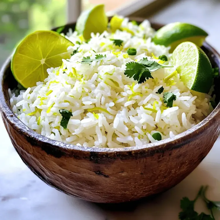 - 1 Tasse Jasminreis - 1 Dose (400 ml) Kokosmilch - 1 Tasse Gemüsebrühe oder Wasser Die Hauptzutaten sind der Schlüssel für unser Rezept. Jasminreis hat einen feinen Duft und eine weiche Textur. Kokosmilch bringt die cremige Basis und einen süßen Geschmack. Gemüsebrühe oder Wasser sorgt für die nötige Flüssigkeit beim Kochen. - Abgeriebene Schale einer Limette - 2 Esslöffel Limettensaft - 1 Esslöffel brauner Zucker Die aromatisierenden Zutaten heben den Geschmack hervor. Limettenschale bringt frische Aromen. Limettensaft gibt einen spritzigen Kick. Brauner Zucker fügt eine sanfte Süße hinzu, die gut mit der Kokosmilch harmoniert. - Frischer Koriander, gehackt - Limettenscheiben Die Garnierung macht das Gericht besonders. Frischer Koriander bringt Farbe und einen würzigen Geschmack. Limettenscheiben sind perfekt zum Servieren. Du kannst sie auch direkt über den Reis pressen, um mehr Frische zu genießen. Für die vollständige Zubereitung und weitere Details, schau dir das Rezept [Full Recipe] an. - Spüle den Jasminreis unter kaltem Wasser ab. - Dies entfernt überschüssige Stärke und macht den Reis locker. - Gib den Reis in einen mittleren Kochtopf. - Füge die Kokosmilch, Gemüsebrühe, Limettenschale, braunen Zucker und Salz hinzu. - Rühre alles gut um, bis die Zutaten gleichmäßig verteilt sind. - Bringe die Mischung bei mittlerer bis hoher Hitze zum Kochen. - Achte darauf, dass die Mischung wirklich kocht. - Reduziere die Hitze auf niedrig und decke den Topf ab. - Lass den Reis 15-18 Minuten köcheln, bis er weich ist. - Nimm den Topf vom Herd und lasse ihn 5 Minuten ruhen. - Dies hilft, dass der Reis dampfen kann. - Lockere den Reis vorsichtig mit einer Gabel auf. - Füge den Limettensaft hinzu, um eine fruchtige Frische zu erzeugen. Jetzt kannst du deinen Kokos-Limetten-Reis genießen! Für das vollständige Rezept, schau dir [Full Recipe] an. - Temperaturkontrolle: Halte die Hitze beim Kochen im Auge. Zu hohe Hitze kann den Reis anbrennen. Beginne mit mittlerer Hitze, um die Mischung zum Kochen zu bringen. Reduziere die Hitze dann auf niedrig. So bleibt der Reis gleichmäßig gar und weich. - Deckel während des Kochens: Lasse den Deckel während des Kochens auf dem Topf. Dies hilft, den Dampf zu halten. Der Dampf kocht den Reis perfekt und macht ihn locker. Nimm den Deckel erst nach der Kochzeit ab. - Salz und Limettensaft abschmecken: Nach dem Kochen ist es wichtig, den Geschmack zu prüfen. Füge nach Belieben mehr Salz oder Limettensaft hinzu. So schmeckt der Reis frisch und spritzig. - Weitere Geschmacksträger hinzufügen: Probiere, andere Zutaten wie Ingwer oder Chili hinzuzufügen. Diese können dem Reis noch mehr Tiefe geben. Achte darauf, die Aromen sanft zu kombinieren. - Anrichten und Garnieren: Serviere den Reis in einer schönen Schüssel. Streue frisch gehackten Koriander darüber. Füge Limettenscheiben daneben hinzu. Dies gibt dem Gericht eine frische Note und sieht toll aus. - Fototipps für soziale Medien: Achte auf gutes Licht, wenn du Fotos machst. Natürliches Licht macht das Gericht lebendiger. Halte die Kamera stabil und mache mehrere Aufnahmen aus verschiedenen Winkeln. So kannst du das beste Bild teilen. {{image_4}} Für vegane Varianten von Kokos Lime Rice kannst du die Brühe anpassen. Nutze Gemüsebrühe. Sie verleiht dem Reis einen tollen Geschmack. Alternativ kannst du auch Wasser verwenden. Diese Optionen sind einfach und lecker. Zusätzlich kannst du verschiedene Gemüsearten hinzufügen. Erbsen, Paprika oder Karotten passen gut. Sie machen den Reis bunter und gesünder. Kräuter und Gewürze bringen neuen Schwung. Frischer Koriander ist eine tolle Ergänzung. Er gibt dem Gericht Frische. Du kannst auch Minze oder Basilikum probieren. Diese Kräuter sorgen für spannende Geschmäcker. Nussige Ergänzungen wie geröstete Mandeln oder Cashews sind ebenfalls empfehlenswert. Sie geben dem Reis einen tollen Crunch. Du kannst auch verschiedene Reisarten wählen. Basmati- oder Wildreis bringen eigene Aromen mit. Sie sind leicht und aromatisch. Quinoa ist eine gesunde Alternative. Er hat viel Protein und ist glutenfrei. Probiere die verschiedenen Varianten aus. So findest du deine Lieblingskombination. Das Rezept ist flexibel und macht Spaß zu variieren. Für die vollständige Anleitung schaue dir das [Full Recipe] an. Kokos-Limetten-Reis ist einfach zu lagern. Du kannst ihn im Kühlschrank oder im Gefrierfach aufbewahren. - Kühlschranklagerung: Stelle den Reis in einen luftdichten Behälter. So bleibt er frisch. Im Kühlschrank hält er sich gut für 3 bis 4 Tage. - Gefrieroptionen: Für eine längere Lagerung kannst du den Reis einfrieren. Verwende einen gefrierfesten Beutel oder Behälter. Er bleibt bis zu 2 Monate gut. Wie lange bleibt der Reis frisch? Hier sind die Antworten: - Maximale Lagertage im Kühlschrank: Der Reis sollte 3 bis 4 Tage frisch bleiben. Danach kann der Geschmack leiden. - Anzeichen für Verderb: Achte auf einen unangenehmen Geruch oder eine veränderte Farbe. Wenn der Reis klebrig oder matschig wird, wirf ihn weg. Wie erwärmst du den Reis am besten? Hier sind einige Tipps: - Beste Methoden zum Wiedererwärmen: Du kannst den Reis in der Mikrowelle erwärmen. Füge einen Esslöffel Wasser hinzu, um Feuchtigkeit zu spenden. Decke den Behälter ab und erhitze ihn in kurzen Intervallen. - Vermeidung von trockenem Reis: Um trockenen Reis zu vermeiden, füge immer etwas Flüssigkeit hinzu. So bleibt der Reis weich und lecker. Die Zubereitung von Kokos-Limetten-Reis ist schnell und einfach. Du benötigst etwa 10 Minuten für die Vorbereitung. Die Kochzeit beträgt 15 bis 18 Minuten. Insgesamt sind es also rund 35 Minuten, bis dein duftender Reis fertig ist. Ja, du kannst die Zutaten ganz nach deinem Geschmack anpassen. Wenn du keinen Jasminreis hast, probiere Basmati-Reis aus. Du kannst auch die Kokosmilch durch Mandelmilch ersetzen, um einen anderen Geschmack zu bekommen. Außerdem kannst du den braunen Zucker weglassen oder durch Honig ersetzen. Kokos-Limetten-Reis passt toll zu vielen Gerichten. Er ist ideal zu gegrilltem Hähnchen oder Fisch. Du kannst ihn auch mit Gemüse-Curry servieren. Salate mit frischen Kräutern ergänzen den Reis perfekt. Kokos-Limetten-Reis hat seine Wurzeln in der thailändischen Küche. Die Kombination aus Kokos und Limette ist dort sehr beliebt. Diese Aromen spiegeln die tropische Natur Thailands wider und bringen Freude in jedes Gericht. Ja, Kokos-Limetten-Reis hat einige gesundheitliche Vorteile. Jasminreis gibt dir Energie, während Kokosmilch gesunde Fette enthält. Limette bringt Vitamin C und fördert die Verdauung. Der Reis ist also nicht nur lecker, sondern auch nahrhaft. Kokos-Limetten-Reis ist einfach und lecker. Du hast nun die Hauptzutaten kennengelernt, sowie die Zubereitungsschritte und hilfreiche Tipps. Spiele mit den Aromen und probiere verschiedene Variationen. Lagere Reste gut und wärme sie richtig auf. Ganz gleich, ob du ein schnelles Essen suchst oder Gäste beeindrucken willst, dieses Rezept ist vielseitig. Nutze das Wissen und genieße deinen Kokos-Limetten-Reis. Kochen macht Spaß und schmeckt besser mit frischen Zutaten!