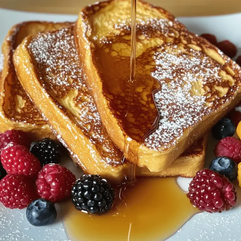 - 4 Scheiben dickes Brot (Brioche oder Challah) - 2 große Eier - 1 Tasse Milch (Vollmilch oder Mandelmilch) - 1 Teelöffel Vanilleextrakt Die Basis für den klassischen French Toast sind dicke Brotscheiben. Brioche oder Challah geben den besten Geschmack. Ich mag die weiche Textur und die leichte Süße dieser Brote. Die Eier sind wichtig für die Bindung. Sie sorgen dafür, dass der Toast schön fluffig wird. Milch macht die Mischung cremig. Du kannst Vollmilch oder Mandelmilch verwenden. Mandelmilch gibt dem Toast einen interessanten Geschmack. Vanilleextrakt bringt eine feine Süße und Aroma. - 1 Teelöffel gemahlener Zimt - 1 Esslöffel Zucker (optional) - Eine Prise Salz - Butter zum Braten Zimt gibt dem French Toast eine warme Note. Zucker kann optional hinzugefügt werden, um die Süße zu erhöhen. Eine Prise Salz hilft, die Aromen auszugleichen. Butter ist wichtig zum Braten. Sie sorgt für eine goldbraune Kruste und einen tollen Geschmack. - Ahornsirup - Frische Beeren - Puderzucker zur Garnierung Für das perfekte Finish empfehle ich, den Toast mit Ahornsirup zu servieren. Dieser süße Sirup passt super zu dem fluffigen Toast. Frische Beeren bringen Farbe und Frische. Puderzucker gibt einen schönen, süßen Touch oben drauf. So wird dein French Toast nicht nur lecker, sondern auch schön anzusehen. Wenn du mehr über die Zubereitung erfahren möchtest, schau dir das [Full Recipe] an. Um den perfekten French Toast zu machen, beginne mit der Eiermischung. Du brauchst: - 2 große Eier - 1 Tasse Milch - 1 Teelöffel Vanilleextrakt - 1 Teelöffel gemahlener Zimt - 1 Esslöffel Zucker (optional) - Eine Prise Salz Schlage die Eier in einer großen Schüssel auf. Füge die Milch, den Vanilleextrakt, Zimt, Zucker und Salz hinzu. Mische alles gut. Du willst eine homogene Mischung. Sie sollte glatt aussehen. Das gibt deinem Toast den besten Geschmack. Jetzt kommt der spaßige Teil: das Braten. Heize eine Pfanne bei mittlerer Hitze vor. Fette sie mit etwas Butter ein. Wenn die Butter schmilzt, ist die Pfanne bereit. Tauche jede Brotscheibe in die Eiermischung. Achte darauf, dass du jede Seite gut bedeckst, aber nicht zu lange einweichen. Lass überschüssige Mischung abtropfen. Lege die Brotscheiben in die heiße Pfanne. Brate sie für etwa 3-4 Minuten auf jeder Seite. Sie sollten goldbraun und leicht knusprig sein. Wenn du mehrere Scheiben hast, arbeite in mehreren Durchgängen. Halte den fertigen Toast warm. Lege ihn auf einen warmen Teller. Du kannst ihn im Ofen bei niedriger Temperatur warmhalten. Serviere den Toast mit Ahornsirup und frischen Beeren. Wenn du magst, kannst du auch Puderzucker darüber streuen. So wird dein klassischer French Toast besonders lecker. Probiere auch die [Full Recipe] für mehr Details! Um den perfekten French Toast zu machen, achte auf die Bräunung. Die ideale Farbe ist goldbraun. Benutze eine mittlere Hitze. So brät der Toast gleichmäßig. Wenn die Hitze zu hoch ist, wird der Toast außen dunkel, innen bleibt er weich. Die Wahl des Brotes ist ebenfalls wichtig. Dickes Brot wie Brioche oder Challah eignet sich am besten. Dieses Brot nimmt die Eiermischung gut auf. Es bleibt schön saftig und hat viel Geschmack. Ein häufiger Fehler ist, die Brotscheiben zu lange einzuweichen. Tauche jede Scheibe kurz in die Mischung. Zu viel Zeit im Mix macht das Brot matschig. Überflüssige Mischung sollte sanft abtropfen, bevor du das Brot in die Pfanne legst. Kontrolliere die Temperatur der Pfanne. Eine zu kalte Pfanne macht das Braten schwierig. Das Brot wird nicht richtig braun. Wenn die Pfanne zu heiß ist, brennt es schnell an. Ein guter Test: Ein Tropfen Wasser sollte sofort zischen. Um deinen French Toast zu verfeinern, füge etwas Vanille oder Zimt hinzu. Diese Aromen machen das Gericht noch leckerer. Du kannst auch andere Süßungsmittel ausprobieren. Honig oder Agavendicksaft sind tolle Alternativen zu Zucker. Diese geben dem Toast eine neue, spannende Note. Für das vollständige Rezept, siehe den Abschnitt [Full Recipe]. {{image_4}} Wenn Sie spezielle Diäten haben, gibt es tolle Optionen. Verwenden Sie glutenfreies Brot. Es schmeckt immer noch gut. Sie finden viele Sorten in Läden. Auch pflanzliche Milchalternativen sind eine tolle Wahl. Mandelmilch oder Hafermilch geben einen feinen Geschmack. Diese Optionen sind leicht zu finden und einfach zu verwenden. Es gibt viele Wege, French Toast zu verändern. Sie können Früchtepürees hinzufügen. Diese bringen Frische und Süße. Probieren Sie pürierte Erdbeeren oder Bananen. Eine weitere Idee ist, Walnüsse oder Schokolade hinzuzufügen. Die Nüsse geben einen tollen Crunch. Schokolade macht alles besser und süßer. French Toast hat viele regionale Einflüsse. In Frankreich mögen Sie oft Kräuter in Ihrem Toast. Dies gibt ihm ein mediterranes Flair. In Amerika gibt es auch viele Varianten. Oft wird der Toast mit frischem Obst oder einer dicken Schicht Sirup serviert. So finden Sie viele leckere Möglichkeiten, French Toast zu genießen. Wenn du Reste von deinem Französischen Toast hast, lagere sie im Kühlschrank. So bleiben sie frisch. Verwende einen luftdichten Behälter. Das schützt den Toast vor Feuchtigkeit und Gerüchen. Um deinen French Toast wieder warm zu machen, nutze die Mikrowelle oder die Pfanne. In der Mikrowelle dauert es nur eine Minute. In der Pfanne erhitze den Toast bei mittlerer Temperatur. So bleibt er knusprig und lecker. Französischer Toast hält sich im Kühlschrank etwa 3 bis 4 Tage. Achte darauf, dass du ihn gut verpackst. Wenn du ihn länger aufbewahren möchtest, friere ihn ein. So bleibt er bis zu 2 Monate frisch. Um French Toast knusprig zu machen, gibt es einige wichtige Tipps. Verwende dickes Brot wie Brioche oder Challah. Die Konsistenz hilft, die Mischung gut aufzunehmen, ohne matschig zu werden. Tauche die Brotscheiben schnell in die Eiermischung. Lass sie nicht zu lange einweichen. Brate sie in einer heißen Pfanne mit genug Butter. Höhere Hitze sorgt für eine schöne Bräunung. Ein bisschen Zucker in der Mischung kann auch helfen, die Kruste zu karamellisieren. Ja, du kannst French Toast im Voraus zubereiten. Bereite die Eiermischung vor und bewahre sie im Kühlschrank auf. Du kannst das Brot auch im Voraus schneiden. Wenn du bereit bist, brate die Brotscheiben einfach. Ein weiterer Tipp: Bereite den Toast am Abend vorher zu und wärme ihn morgens auf. So sparst du Zeit und kannst das Frühstück schnell genießen. Die Zubereitung von French Toast dauert nicht lange. Du benötigst etwa 10 Minuten zur Vorbereitung. Das Braten dauert weitere 10 Minuten. Insgesamt sind es also etwa 20 Minuten, um leckeren French Toast zu machen. Das ist ideal für ein schnelles Frühstück oder einen Brunch. Zu French Toast passen viele leckere Beilagen. Ahornsirup ist ein Klassiker. Frische Beeren wie Erdbeeren oder Blaubeeren bringen Farbe und Geschmack. Puderzucker ist eine schöne Garnitur. Du kannst auch Joghurt oder Nüsse hinzufügen. Diese Beilagen machen dein Frühstück noch köstlicher. Um French Toast süßer zu machen, gibt es einige Optionen. Füge mehr Zucker zur Eiermischung hinzu. Honig oder Agavendicksaft sind auch gute Alternativen. Du kannst auch Zimt oder Vanille verwenden, um den Geschmack zu intensivieren. Experimentiere mit verschiedenen Toppings wie Marmelade oder Nutella, um neue Varianten zu entdecken. Ihr French Toast-Rezept ist jetzt bereit zum Ausprobieren. Wir haben die wichtigsten Zutaten, eine Schritt-für-Schritt-Anleitung und wertvolle Tipps behandelt. Denken Sie daran, auf die Bräunung und das Einweichen Ihrer Brotscheiben zu achten. Variieren Sie das Rezept gerne nach Ihrem Geschmack oder diätetischen Bedürfnissen. Lagern Sie Reste gut und nutzen Sie unsere Tipps zum Aufwärmen. Genießen Sie Ihr leckeres Frühstück! Experimentieren Sie mit Garnituren, um den perfekten Genuss zu finden.