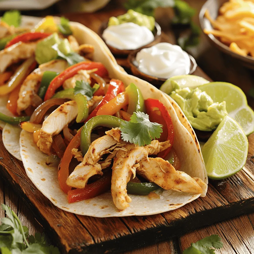 Für die perfekten Hähnchen-Fajitas braucht man einige frische Zutaten. Hier sind die Hauptzutaten: - 2 Hähnchenbrustfilets, ohne Knochen und Haut, in dünne Streifen geschnitten - 1 Esslöffel Olivenöl - 1 rote Paprika, in Streifen geschnitten - 1 grüne Paprika, in Streifen geschnitten - 1 mittelgroße Zwiebel, in Ringe geschnitten - 2 Knoblauchzehen, fein gehackt - 1 Teelöffel Chili-Pulver - 1 Teelöffel Kreuzkümmel - 1 Teelöffel Paprika - ½ Teelöffel Salz - ¼ Teelöffel schwarzer Pfeffer - Saft von 1 Limette - 4 kleine Weizentortillas Diese Zutaten bringen viel Geschmack. Sie machen die Fajitas bunt und lecker. Ein paar Toppings können die Fajitas noch besser machen. Hier sind einige Vorschläge: - Sauerrahm - Guacamole - geriebener Käse - gehackter Koriander Mit diesen Toppings kannst du deine Fajitas anpassen. Sie sorgen für mehr Textur und Geschmack. Frische Zutaten sind der Schlüssel zu guten Fajitas. Hier sind ein paar Tipps: - Wähle Hähnchenbrust, die rosa und saftig aussieht. - Achte darauf, dass das Gemüse fest und knackig ist. - Kaufe Gewürze, die noch gut riechen. Sie sind frischer. Wenn du frische Zutaten verwendest, schmecken die Fajitas gleich viel besser. Sie sind der perfekte Genuss. Für das vollständige Rezept schaue bitte [Full Recipe] an. Die Vorbereitungszeit für diese Fajitas beträgt etwa 10 Minuten. In dieser Zeit kannst du alles schneiden und bereitstellen. Du brauchst Hähnchen, Paprika, Zwiebeln und Knoblauch. Achte darauf, dass die Hähnchenbrust in dünne Streifen geschnitten ist. So gart das Fleisch gleichmäßiger. Die Zubereitung geht schnell. Erhitze zuerst das Olivenöl in einer großen Pfanne bei mittlerer bis hoher Hitze. Füge dann die Hähnchenstreifen hinzu und würze sie mit Chili-Pulver, Kreuzkümmel, Paprika, Salz und Pfeffer. Brate das Hähnchen für 5 bis 7 Minuten. Es sollte goldbraun sein. Danach gib die geschnittenen Paprika und Zwiebeln dazu. Sautiere alles für weitere 4 bis 5 Minuten. Das Gemüse sollte zart, aber knackig bleiben. Zum Schluss füge den gehackten Knoblauch und den Limettensaft hinzu. Koche das Ganze eine weitere Minute. Die Präsentation ist wichtig. Erwärme die Weizentortillas in einer separaten Pfanne oder in der Mikrowelle. Serviere die Hähnchen- und Gemüsemischung auf den warmen Tortillas. Du kannst Sauerrahm, Guacamole, geriebenen Käse und Koriander als Toppings anbieten. Arrange die Tortillas in einem Stapel auf einem Servierteller. Die Füllung kommt in eine dekorative Schüssel in der Mitte. Garniere alles mit Limettenscheiben. So sieht dein Gericht appetitlich aus und lädt zum Genießen ein. Die Würze macht den Unterschied. Verwende frische Gewürze, um das Hähnchen zu verfeinern. Ich empfehle, das Hähnchen zuerst mit Olivenöl zu bestreichen. Das hilft den Gewürzen, gut zu haften. Mische Chili-Pulver, Kreuzkümmel und Paprika. Diese drei Gewürze bringen viel Geschmack. Streue das Gewürz gleichmäßig auf das Hähnchen. Lass es für einige Minuten marinieren. Das macht das Fleisch zarter und geschmackvoller. Knuspriges Gemüse macht Fajitas besonders lecker. Wähle frische Paprika und Zwiebeln. Schneide sie in gleich große Stücke. So garen sie gleichmäßig. Erhitze die Pfanne gut, bevor du das Gemüse hinzufügst. Gutes Öl hilft, das Gemüse zu braten. Rühre es oft um, damit es nicht anbrennt. Sautiere das Gemüse nur kurz, damit es knackig bleibt. So bleibt der Biss erhalten, und die Farben strahlen. Schnelligkeit ist wichtig. Bereite alle Zutaten im Voraus vor. Schneide das Gemüse und das Hähnchen, bevor du mit dem Kochen beginnst. Halte die Tortillas warm, während du die Fajitas zubereitest. Das macht den Service schneller. Du kannst auch alles in einer großen Schüssel servieren. Stelle die Schüssel in die Mitte des Tisches. So kann jeder sich selbst bedienen und genießen. {{image_4}} Wenn du eine vegetarische Option möchtest, probiere einfach Gemüse statt Hähnchen. Du kannst Zucchini, Auberginen oder Tofu verwenden. Diese Zutaten geben den Fajitas eine tolle Textur. Schneide das Gemüse in Streifen und brate es wie im Rezept. Die gleichen Gewürze wirken auch wunderbar hier. Du kannst sogar schwarze Bohnen hinzufügen, um die Fajitas noch nahrhafter zu machen. Fajitas sind sehr flexibel. Du kannst sie mit verschiedenen Fleischsorten zubereiten. Rindfleisch oder Schweinefleisch sind großartige Alternativen. Einfach das Fleisch in Streifen schneiden und nach dem gleichen Verfahren wie bei Hähnchen braten. Achte darauf, die Garzeit anzupassen. Rindfleisch braucht oft mehr Zeit, um zart zu werden. Wenn du glutenfrei leben musst, gibt es viele Alternativen. Du kannst Mais-Tortillas statt Weizentortillas verwenden. Diese sind oft in Supermärkten erhältlich. Achte darauf, dass sie auch wirklich glutenfrei sind. Du kannst auch Salatblätter als Wraps nutzen. Das gibt dir einen frischen Crunch und ist kalorienärmer. Wenn du Fajitas zubereitest, bleibt oft etwas übrig. Um die Reste frisch zu halten, lege sie in einen luftdichten Behälter. Stelle sicher, dass die Mischung aus Hähnchen und Gemüse kalt ist, bevor du sie einpackst. So vermeidest du Kondenswasser, das die Textur verändert. Du kannst die Reste bis zu drei Tage im Kühlschrank aufbewahren. Um die Fajitas aufzuwärmen, verwende eine Pfanne. Erhitze sie bei mittlerer Temperatur. Füge einen Spritzer Wasser oder etwas Öl hinzu. Das hilft, die Fajitas saftig zu halten. Rühre die Mischung vorsichtig um, bis sie heiß ist. Du kannst auch die Mikrowelle nutzen, aber achte darauf, die Fajitas in kurzen Intervallen zu erwärmen. Das hält sie zart und lecker. Wenn du Fajitas für später aufbewahren möchtest, kannst du sie einfrieren. Teile die Mischung in Portionen auf und lege sie in Gefrierbeutel. Drücke die Luft heraus, bevor du sie verschließt. So bleiben die Fajitas bis zu drei Monate frisch. Zum Auftauen lege die Beutel über Nacht in den Kühlschrank. Am nächsten Tag kannst du sie in der Pfanne oder Mikrowelle aufwärmen. So schmecken sie fast wie frisch zubereitet. Für die vollständige Zubereitung der Fajitas sieh dir das [Full Recipe] an. Um die besten Hähnchen-Fajitas zu machen, brauchst du frische Zutaten. Nutze Hähnchenbrustfilets ohne Haut. Schneide sie in dünne Streifen. Würze sie gut mit Chili-Pulver, Kreuzkümmel und Paprika. Diese Gewürze bringen tollen Geschmack. Koche das Hähnchen in Olivenöl bis es goldbraun ist. Füge dann bunte Paprika und Zwiebeln hinzu. Sie machen die Fajitas schön und knackig. Vergiss nicht, frisch gehackten Knoblauch und Limettensaft hinzuzufügen. Diese geben den Fajitas einen frischen Kick. So genießt du jedes Bissen. Ja, du kannst die Fajitas im Voraus zubereiten. Koche das Hähnchen und das Gemüse einfach im Voraus. Lass die Mischung abkühlen und bewahre sie in einem Behälter im Kühlschrank auf. Du kannst die Fajitas bis zu drei Tage aufbewahren. Wenn du sie essen willst, wärme sie einfach in einer Pfanne auf. Die Tortillas kannst du separat aufwärmen. So bleiben sie weich und lecker. So sparst du Zeit beim Essen. Zu deinen Hähnchen-Fajitas passt viel. Du kannst Sauerrahm, Guacamole oder geriebenen Käse anbieten. Diese Toppings machen die Fajitas noch besser. Frischer Koriander gibt einen tollen Geschmack. Du kannst auch Salsa oder Pico de Gallo dazu reichen. Diese bringen frische Aromen ins Spiel. Serviere die Fajitas mit Limettenscheiben für extra Frische. So wird jede Mahlzeit ein Hit. Für das vollständige Rezept schau dir die Anleitung an. In diesem Blogbeitrag habe ich die besten Zutaten für Hähnchen-Fajitas vorgestellt. Du hast erfahren, wie du in nur 20 Minuten leckere Fajitas zubereitest. Die Tipps helfen dir, die perfekten Aromen zu treffen und frisches Gemüse zu nutzen. Denk daran, dass du Fajitas anpassen kannst, zum Beispiel vegetarisch oder glutenfrei. Um Reste frisch zu halten, habe ich auch praktische Aufbewahrungstipps gegeben. Koche los und genieße deine eigenen Hähnchen-Fajitas!