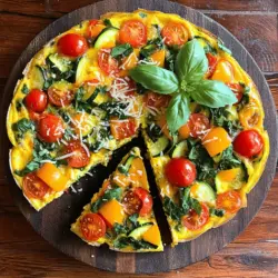 Für eine leckere Frittata brauchst du folgende Hauptzutaten: - 6 große Eier - 1/2 Tasse Milch - 1 Tasse frischer Baby-Spinat, grob gehackt - 1/2 Paprika (rot oder gelb), gewürfelt - 1 kleine Zucchini, gewürfelt - 1/2 Tasse Kirschtomaten, halbiert - 1 kleine Zwiebel, fein gehackt - 1/2 Tasse geriebener Käse (Cheddar oder Feta) - 1 Esslöffel Olivenöl - Salz und Pfeffer nach Geschmack Diese Zutaten ergeben eine bunte Mischung voller Geschmack. Die Eier geben den Frittaten eine feste Basis. Die Milch macht die Frittata schön cremig. Das Gemüse sorgt für Frische und Farbe. Um den Geschmack zu verstärken, kannst du auch verschiedene Gewürze und frische Kräuter hinzufügen. Ich empfehle: - Eine Prise Paprika für etwas Rauchigkeit - Eine Prise Knoblauchpulver für mehr Tiefe - Frischer Basilikum oder Petersilie als Garnitur Diese Gewürze bringen die Frittata auf ein neues Level. Du kannst auch experimentieren und deine Lieblingskombinationen finden. Frische Zutaten machen einen großen Unterschied im Geschmack. Ich empfehle dir: - Kaufe die Eier aus Freilandhaltung für besten Geschmack. - Wähle Gemüse, das in der Saison ist, für mehr Aroma. - Achte darauf, dass die Kräuter frisch und grün sind. Frische Zutaten verleihen der Frittata nicht nur Geschmack, sondern auch Nährstoffe. Eine gute Auswahl sorgt dafür, dass jedes Stück ein Genuss wird. Für das gesamte Rezept schau dir bitte den Abschnitt "Full Recipe" an. Heize zuerst deinen Ofen auf 190°C (375°F) vor. Das sorgt für eine gleichmäßige Hitze. Nimm eine große Schüssel und schlage die Eier auf. Füge die Milch hinzu. Verquirle die Mischung gründlich. Würze sie mit Salz und Pfeffer. Das macht den Geschmack besser. Erhitze das Olivenöl in einer großen, ofenfesten Pfanne. Die Hitze sollte mittel sein. Füge die gehackte Zwiebel hinzu und brate sie für 3-4 Minuten. Sie sollte glasig sein. Danach gib die gewürfelte Paprika und Zucchini in die Pfanne. Brate sie für weitere 3-4 Minuten. Sie sollten weich sein. Rühre dann den Spinat und die halbierten Kirschtomaten unter. Koche es 2 Minuten lang. Der Spinat wird zusammenfallen. Gieße nun die verquirlte Eiermischung gleichmäßig über das Gemüse. Streue den geriebenen Käse obenauf. Lasse die Frittata bei mittlerer Hitze 3-5 Minuten garen. Schwenke die Pfanne sanft, um ein Ankleben zu verhindern. Die Ränder sollten fest werden. Stelle die Pfanne in den vorgeheizten Ofen. Backe die Frittata 15-20 Minuten lang. Die Mitte sollte fest und die Oberseite goldbraun sein. Nimm die Pfanne aus dem Ofen. Lass die Frittata kurz abkühlen. Schneide sie in Stücke. Garniere sie mit frischen Kräutern. Serviere die Frittata warm und genieße die Farben und den Geschmack. Für das komplette Rezept schaue dir den [Full Recipe] an. Um die perfekte Konsistenz zu erreichen, achte auf die Eier. Schlage die Eier gut, damit sie luftig werden. Die Milch hilft, die Frittata weich zu halten. Füge nicht zu viele feste Zutaten hinzu. Das sorgt für eine gleichmäßige Textur. Gare die Frittata langsam bei mittlerer Hitze. Das verhindert, dass sie anbrennt oder ungleichmäßig wird. Schwenke die Pfanne leicht, damit die Masse nicht anklebt. Wenn die Ränder fest sind, ist es Zeit für den Ofen. Backe sie bis zur goldbraunen Farbe. Für die Präsentation schneide die Frittata in gleichmäßige Stücke. Verwende eine schöne Platte, um sie zu servieren. Ergänze die Frittata mit frischen Kräutern und Kirschtomaten. So sieht das Gericht bunter und einladender aus. Das macht das Essen noch mehr Spaß! {{image_4}} Du kannst die Frittata leicht anpassen. Viele Gemüse passen gut hinein. Nutze z.B. Brokkoli, Pilze oder Auberginen. Diese geben der Frittata neuen Geschmack. Achte darauf, das Gemüse gut zu schneiden. So garen sie gleichmäßig und schnell. Wenn du mehr Protein magst, füge gekochte Bohnen oder Linsen hinzu. Diese machen die Frittata nahrhafter. Du kannst auch Tofu oder Tempeh verwenden. Diese Zutaten sind lecker und gesund. Sie geben der Frittata eine tolle Textur. Die Frittata ist von Natur aus glutenfrei. Du musst nur darauf achten, dass du frische Zutaten verwendest. Vermeide verarbeitete Lebensmittel. Diese können Gluten enthalten. So kannst du die Frittata ohne Sorgen genießen. Für die vollständige Zubereitung und alle Zutaten schaue dir das Full Recipe an. Um deine Frittata frisch zu halten, lagere sie in einem luftdichten Behälter. Wähle einen Behälter, der eng schließt. So vermeidest du, dass die Frittata austrocknet oder Gerüche aufnimmt. Die Frittata bleibt im Kühlschrank bis zu fünf Tage haltbar. Achte darauf, dass sie gut abgedeckt ist. Wenn du sie länger aufbewahren möchtest, kannst du sie auch einfrieren. Um Reste aufzuwärmen, benutze den Ofen oder die Mikrowelle. Im Ofen erwärmst du sie bei 175°C für etwa 10 bis 15 Minuten. In der Mikrowelle reicht eine Minute bei mittlerer Hitze. So bleibt die Frittata lecker und zart. Eine Frittata braucht etwa 40 Minuten von Anfang bis Ende. Die Vorbereitungszeit beträgt 15 Minuten. Das Kochen und Backen im Ofen dauert weitere 25 Minuten. Du schaffst es leicht in dieser Zeit, wenn du alles gut vorbereitet hast. Ja, du kannst die Frittata im Voraus zubereiten. Sie schmeckt gut, wenn sie kalt oder warm ist. Bereite sie einfach einen Tag vorher zu und bewahre sie im Kühlschrank auf. Du kannst sie dann bei Bedarf aufwärmen. So sparst du Zeit, wenn du Gäste hast oder ein schnelles Mittagessen brauchst. Gute Beilagen sind frischer Salat, Brot oder eine leichte Suppe. Du kannst auch etwas Joghurt oder eine Salsa dazu reichen. Diese Beilagen passen gut zur Frittata und bringen zusätzliche Aromen. Sie machen dein Gericht noch interessanter und schmackhafter. Diese Anleitung deckt alles ab, was du für eine perfekte Frittata brauchst. Wir haben die Hauptzutaten, Gewürze und Tipps für frische Zutaten besprochen. Auch die Schritte zum Zubereiten waren klar. Denke daran, die Konsistenz zu kontrollieren und Präsentation ist wichtig. Du kannst viele Variationen ausprobieren, um es deinem Geschmack anzupassen. Frittaten lassen sich leicht lagern und aufwärmen. Experimentiere und finde deine Lieblingskombination. So machst du die Frittata einfach lecker und nahrhaft. Viel Spaß beim Kochen!