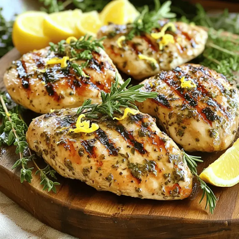 Um das beste Zitronen-Kräuter Gegrillte Hähnchen zuzubereiten, brauchst du folgende Hauptzutaten: - 4 Hähnchenbrustfilets ohne Haut und Knochen - 60 ml Olivenöl - Saft von 2 Zitronen - Schale von 1 Zitrone - 3 Knoblauchzehen, fein gehackt Diese Zutaten bilden die Basis für den frischen und lebhaften Geschmack. Die richtigen Gewürze und Kräuter machen den Unterschied. Hier sind die, die du benötigst: - 2 Esslöffel frischer Rosmarin, gehackt - 2 Esslöffel frischer Thymian, gehackt - 1 Esslöffel frische Petersilie, gehackt - Salz und Pfeffer nach Geschmack Diese Kräuter bringen das Hähnchen zum Leben und fügen wunderbare Aromen hinzu. Hast du nicht alle Zutaten? Keine Sorge! Hier sind einige Alternativen: - Verwende Hähnchenschenkel statt Brustfilets für mehr Geschmack. - Statt frischem Rosmarin kannst du getrockneten verwenden. - Limettensaft ist eine tolle Alternative zu Zitronensaft. Experimentiere mit dem, was du hast. So findest du deinen eigenen Stil! Für das gesamte Rezept schaue dir die [Full Recipe] an. Um die Marinade für das Zitronen-Kräuter Gegrillte Hähnchen einfach zu machen, nehme eine große Schüssel. Füge 60 ml Olivenöl und den Saft von 2 Zitronen hinzu. Reibe die Schale von 1 Zitrone und gib sie ebenfalls dazu. Hacke 3 Knoblauchzehen fein und mische sie in die Schüssel. Nimm 2 Esslöffel frischen Rosmarin, 2 Esslöffel frischen Thymian und 1 Esslöffel frische Petersilie. Gib die Kräuter in die Marinade. Vermische alles gut. Schmecke die Mischung mit Salz und Pfeffer ab. Nimm 4 Hähnchenbrustfilets ohne Haut und Knochen. Lege sie in einen wiederverschließbaren Plastikbeutel oder eine flache Auflaufform. Gieße die Marinade gleichmäßig darüber. Achte darauf, dass jedes Stück gut bedeckt ist. Verschließe den Beutel oder decke die Schüssel ab. Lass das Hähnchen mindestens 1 Stunde im Kühlschrank marinieren. Je länger du es marinieren lässt, desto mehr Geschmack bekommt es. Bis zu 4 Stunden sind ideal. Heize den Grill auf mittlere bis hohe Hitze vor. Nimm das Hähnchen aus der Marinade und wirf die übrig gebliebene Marinade weg. Lege die Hähnchenbrustfilets auf den Grill. Grill sie 6-7 Minuten pro Seite. Achte darauf, dass die Innentemperatur 75°C erreicht. Das Hähnchen sollte schön gebräunt sein. Nimm es vom Grill und lass es 5 Minuten ruhen. Danach kannst du es in Scheiben schneiden und servieren. Für mehr Details, siehe das [Full Recipe]. Für besten Geschmack marinierst du das Hähnchen mindestens 1 Stunde. Für mehr Aromen lasse es bis zu 4 Stunden ziehen. Die Zeit macht einen großen Unterschied. Längeres Marinieren bringt die Aromen tiefer ins Fleisch. Das Hähnchen wird saftiger und würziger. Du kannst auch über Nacht marinieren. Das ist ideal, wenn du es im Voraus planen möchtest. Die richtige Grilltemperatur ist wichtig. Heize deinen Grill auf mittlere bis hohe Hitze vor. Ideal sind etwa 200 bis 230 Grad Celsius. Grill das Hähnchen 6 bis 7 Minuten pro Seite. Nutze ein Fleischthermometer, um sicherzustellen, dass die Innentemperatur 75 Grad Celsius erreicht. So bleibt das Hähnchen saftig und zart. Ein häufiger Fehler ist, das Hähnchen zu früh zu wenden. Warte, bis es eine schöne Bräune hat. Ein weiterer Fehler ist die Verwendung von zu viel Marinade. Übermäßige Marinade kann das Hähnchen dampfen, anstatt es zu grillen. Achte darauf, die Marinade vor dem Grillen gut abzutropfen. Und vergiss nicht, das Hähnchen nach dem Grillen ruhen zu lassen. Das hilft, die Säfte im Fleisch zu halten. {{image_4}} Um dein Zitronen-Kräuter gegrilltes Hähnchen zu variieren, kannst du verschiedene Kräuter verwenden. Basilikum bringt einen süßen Geschmack. Oregano fügt eine herzhafte Note hinzu. Wenn du Zitrusfrüchte magst, probiere Limetten oder Orangen. Diese Früchte bieten einen anderen Geschmack und eine frische Note. Das Rezept lässt sich leicht anpassen. Für eine glutenfreie Version, achte darauf, dass alle Zutaten, wie das Olivenöl, glutenfrei sind. Veganer können das Hähnchen durch Tofu oder Gemüse ersetzen. Marinieren bleibt gleich. So bekommst du ein leckeres, pflanzliches Gericht. Das Rezept ist nicht nur für Hähnchen geeignet. Du kannst auch Lamm, Schwein oder Rind verwenden. Diese Fleischsorten profitieren von der Zitronen-Kräuter-Marinade. Achte darauf, dass die Grillzeit je nach Fleisch variiert. So gelingt jedes Gericht perfekt. Für die vollständige Zubereitung kannst du das [Full Recipe] konsultieren. Um Reste von Zitronen-Kräuter gegrilltem Hähnchen frisch zu halten, lege sie in einen luftdichten Behälter. So bleibt das Hähnchen saftig. Du kannst auch Frischhaltefolie verwenden. Achte darauf, das Hähnchen abkühlen zu lassen, bevor du es lagerst. Das hilft, Feuchtigkeit zu bewahren. Um das Hähnchen aufzuwärmen, lege es in eine Pfanne bei mittlerer Hitze. Füge etwas Olivenöl oder Brühe hinzu, damit es nicht austrocknet. Decke die Pfanne ab. So bleibt die Wärme gleichmäßig. Nach etwa 5 bis 10 Minuten ist das Hähnchen gut durchgewärmt. Du kannst auch die Mikrowelle nutzen, aber achte darauf, das Hähnchen in kurzen Intervallen zu erhitzen. Im Kühlschrank hält sich das gegrillte Hähnchen etwa 3 bis 4 Tage. Achte darauf, es gut abzudecken. Wenn du es länger aufbewahren möchtest, kannst du es einfrieren. Im Gefrierschrank bleibt das Hähnchen bis zu 3 Monate frisch. Verpacke es gut, um Gefrierbrand zu vermeiden. So kannst du jederzeit ein leckeres Gericht genießen. Ich empfehle, das Hähnchen mindestens eine Stunde zu marinieren. So zieht der Geschmack gut ein. Für noch mehr Geschmack können Sie es bis zu vier Stunden marinieren. Achten Sie darauf, es im Kühlschrank zu lassen. So bleibt das Hähnchen frisch und sicher. Ja, Sie können gefrorenes Hähnchen verwenden. Lassen Sie das Hähnchen aber zuerst vollständig auftauen. Dies ist wichtig, um gleichmäßiges Garen zu gewährleisten. Marinieren Sie es dann wie gewohnt. Achten Sie darauf, die Marinade gut einzureiben, damit der Geschmack überall hinkommt. Es gibt viele leckere Beilagen, die gut dazu passen. Einige meiner Favoriten sind: - Gegrilltes Gemüse wie Zucchini und Paprika - Ein frischer grüner Salat mit Vinaigrette - Reis oder Quinoa für eine sättigende Option - Knoblauchbrot für einen herzhaften Akzent Diese Beilagen ergänzen das Hähnchen perfekt und machen Ihr Essen noch besser. Für das vollständige Rezept, schauen Sie sich die gesamte Anleitung für Zitronen-Kräuter Gegrilltes Hähnchen an. Das Zitronen-Kräuter Gegrillte Hähnchen ist einfach zuzubereiten und voller Geschmack. In diesem Artikel haben wir die Hauptzutaten, die Marinade, und die besten Grillmethoden besprochen. Zudem habe ich Tipps gegeben, um häufige Fehler zu vermeiden und den perfekten Geschmack zu erzielen. Mit etwas Kreativität kannst du deine eigenen Variationen ausprobieren und das Gericht nach deinem Geschmack anpassen. Denke immer daran, wie du die Reste aufbewahrst, damit du lange Freude daran hast. Viel Spaß beim Grillen!