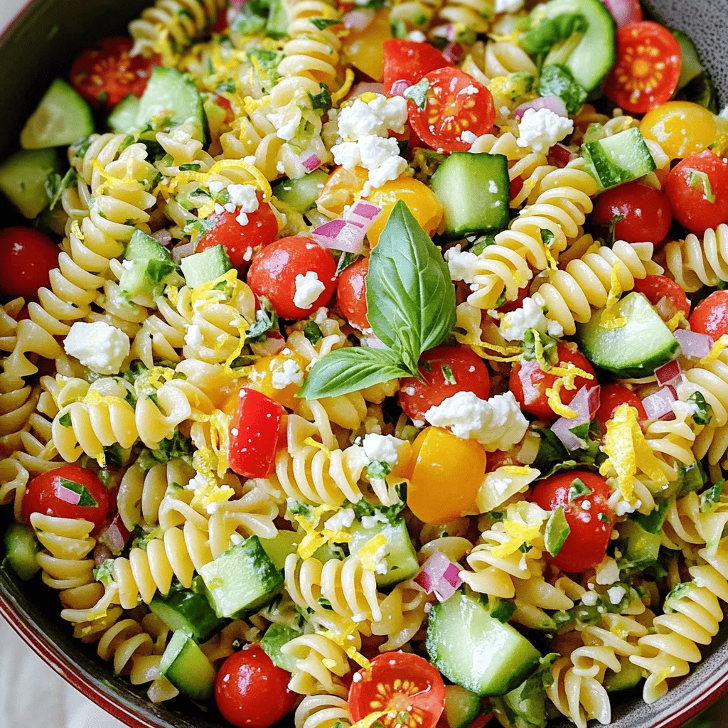 Für einen leckeren Zitronen-Basilikum-Pastasalat benötigst du folgende Hauptzutaten: - 225 g Fusilli oder Penne Pasta - 250 g Kirschtomaten, halbiert - 1 Gurke, gewürfelt - 1 rote Paprika, gewürfelt - 1/2 rote Zwiebel, fein gehackt - 1 Tasse frische Basilikumblätter, zerrissen - 125 g Feta-Käse, zerbröselt Diese Zutaten bringen frische und Farbe in deinen Salat. Die Pasta ist die Basis. Tomaten und Gurken geben Saftigkeit. Paprika und Zwiebel bringen einen knackigen Biss. Du kannst den Salat nach deinem Geschmack anpassen. Hier sind einige optionale Zutaten: - 1 Avocado, gewürfelt - 100 g schwarze Oliven, entsteint und halbiert - 1 Tasse Erbsen, frisch oder gefroren - Parmesan oder Ziegenkäse anstelle von Feta Diese Optionen verleihen dem Salat einen neuen Geschmack. Avocado macht ihn cremiger. Oliven fügen einen salzigen Kick hinzu. Ein gutes Dressing macht den Salat besonders. Du brauchst: - 60 ml Olivenöl - 2 Esslöffel frisch gepresster Zitronensaft - Abgeriebene Schale von 1 Zitrone - 1 Teelöffel Knoblauchpulver - Salz und Pfeffer nach Geschmack Das Olivenöl gibt einen fruchtigen Geschmack. Zitronensaft bringt Frische. Knoblauchpulver sorgt für das gewisse Etwas. Verpasse nicht, das Dressing gut zu mischen. So verbinden sich alle Aromen. Du findest die vollständige Anleitung im Full Recipe. Kochen Sie die Pasta in einem großen Topf mit viel Wasser. Fügen Sie Salz hinzu, um den Geschmack zu verbessern. Kochen Sie die Pasta, bis sie al dente ist. Das dauert etwa 8 bis 10 Minuten. Gießen Sie die Pasta ab und spülen Sie sie unter kaltem Wasser ab. So bleibt die Pasta frisch und nicht klebrig. Nehmen Sie eine große Schüssel und geben Sie die abgekühlte Pasta hinein. Fügen Sie die halbierten Kirschtomaten, gewürfelte Gurke, rote Paprika, und die fein gehackte rote Zwiebel hinzu. Zerrissen Sie die frischen Basilikumblätter und geben Sie sie dazu. Mischen Sie alles gut, damit sich die Farben und Geschmäcker vermengen. In einer kleinen Schüssel mischen Sie das Olivenöl, den frisch gepressten Zitronensaft und die Zitronenschale. Fügen Sie das Knoblauchpulver, Salz und Pfeffer hinzu. Rühren Sie alles gut um, bis es gut vermischt ist. Gießen Sie das Dressing über den Pastasalat. Rühren Sie vorsichtig um, bis alle Zutaten gleichmäßig bedeckt sind. Für ein vollständiges Rezept, schauen Sie sich das [Full Recipe] an. Um die beste Konsistenz zu erreichen, koche die Pasta al dente. Das bedeutet, dass sie weich, aber noch bissfest ist. Wenn du die Pasta zu lange kochst, wird sie matschig. Spüle die Pasta nach dem Kochen sofort mit kaltem Wasser ab. So stoppst du den Kochprozess. Das hilft, die perfekte Textur zu bewahren. Du kannst den Zitronen-Basilikum-Pastasalat sofort servieren. Aber ich empfehle, ihn mindestens 30 Minuten im Kühlschrank ziehen zu lassen. Dadurch vermischen sich die Aromen besser. Wenn du Zeit hast, lasse ihn sogar länger stehen. So wird der Geschmack intensiver und noch frischer. Ein häufiger Fehler ist, das Dressing zu früh hinzuzufügen. Warte, bis die Pasta abgekühlt ist, damit das Dressing nicht einzieht. Ein weiterer Fehler ist, zu viel Salz zu verwenden. Beginne mit einer kleinen Menge und taste dich langsam heran. Das hilft dir, den besten Geschmack zu finden. Wenn du frische Zutaten verwendest, achte darauf, dass sie auch frisch sind. Das macht einen großen Unterschied im Geschmack. {{image_4}} Für eine vegetarische Version verwenden Sie einfach Feta-Käse. Um den Salat vegan zu machen, lassen Sie den Käse weg oder nutzen Sie eine pflanzliche Alternative. Sie können auch einen Esslöffel Nährhefe hinzufügen, um einen käsigen Geschmack zu erhalten. Dies macht den Salat reich und lecker, ohne tierische Produkte. Avocado ist eine tolle Ergänzung. Sie macht den Salat cremiger und voller Geschmack. Schneiden Sie eine reife Avocado in Würfel und heben Sie sie vorsichtig unter. Auch geröstete Pinienkerne oder Walnüsse bringen einen schönen Crunch. Diese Zutaten sind einfach hinzuzufügen und machen den Salat noch besser. Nutzen Sie saisonale Zutaten für mehr Vielfalt. Im Frühling können Sie Spargel oder Erbsen hinzufügen. Im Sommer sind frische Zucchini und Paprika perfekt. Im Herbst passen geröstete Kürbisse gut dazu. Diese Zutaten bringen nicht nur Abwechslung, sondern auch mehr Nährstoffe. Experimentieren Sie mit verschiedenen Farben und Texturen für ein ansprechendes Gericht. Um den Zitronen-Basilikum-Pastasalat frisch zu halten, lege ihn in einen luftdichten Behälter. Das hilft, die Aromen und die Frische zu bewahren. Stelle sicher, dass der Behälter gut verschlossen ist, bevor du ihn in den Kühlschrank stellst. Der Salat bleibt so für einige Tage lecker. Wenn du Reste hast, füge frische Basilikumblätter erst kurz vor dem Servieren hinzu. So bleibt der Basilikum frisch und grün. Du kannst auch das Dressing separat aufbewahren. Gieße es erst kurz vor dem Essen über den Salat. Das hält die Pasta und das Gemüse knackig. Der Salat schmeckt am besten innerhalb von drei Tagen. Danach kann er weich werden. Die Frische der Zutaten spielt eine große Rolle. Die Tomaten und die Gurken verlieren nach ein paar Tagen ihre Knackigkeit. Der Geschmack bleibt gut, kann aber weniger frisch wirken. Achte darauf, den Salat vor dem Essen zu probieren. So kannst du die Gewürze nach deinem Geschmack anpassen. Du kannst den Zitronen-Basilikum-Pastasalat bis zu drei Tage im Kühlschrank aufbewahren. Achte darauf, ihn in einem luftdichten Behälter zu lagern. Nach ein paar Tagen kann der Geschmack jedoch schwächer werden. Die frischen Zutaten verlieren ihre Knackigkeit, besonders die Gurke. Wenn du den Salat frisch hältst, ist er am besten. Ja, du kannst die Nudeln durch glutenfreie Pasta ersetzen. Viele Marken bieten gute glutenfreie Optionen, die einfach zu verwenden sind. Achte darauf, die Kochzeit entsprechend anzupassen. Glutenfreie Pasta kann oft schneller gar sein. So bleibt dein Salat lecker und gesund für alle, die Gluten meiden. Der Zitronen-Basilikum-Pastasalat passt gut zu vielen Beilagen. Hier sind einige Ideen: - Gegrilltes Hühnchen oder Fisch für eine proteinreiche Option - Knuspriges Brot oder Focaccia für etwas Substanz - Ein frischer grüner Salat, um mehr Gemüse hinzuzufügen - Antipasti wie Oliven oder eingelegtes Gemüse für mehr Geschmack Du kannst auch mit verschiedenen Beilagen experimentieren. Finde heraus, was dir am besten schmeckt! Du hast nun alles über den Zitronen-Basilikum-Pastasalat erfahren. Wir haben die Hauptzutaten, Zubereitungsschritte und nützliche Tipps besprochen. Außerdem hast du Variationen und Lagerinformationen kennengelernt. Denke daran, mit frischen Zutaten zu arbeiten. Experimentiere mit verschiedenen Aromen für deinen eigenen Twist. So bleibt dein Salat immer spannend und lecker. Viel Spaß beim Ausprobieren und Genießen!