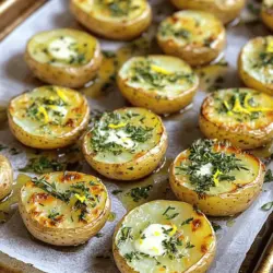 Für meine Knoblauch Butter Kräuter Kartoffeln, brauchen Sie: - 680 g Baby-Kartoffeln, halbiert - 4 Esslöffel ungesalzene Butter - 4 Knoblauchzehen, fein gehackt - 2 Esslöffel frische Petersilie, gehackt - 2 Teelöffel frischer Rosmarin, gehackt - 1 Teelöffel frischer Thymian, gehackt - Salz und Pfeffer nach Geschmack - Abrieb von 1 Zitrone - 1 Esslöffel Zitronensaft Diese Zutaten bringen einen frischen und leckeren Geschmack in Ihr Gericht. Die Kräuter sind wichtig. Sie geben den Kartoffeln Tiefe. Petersilie bringt Farbe und Frische. Rosmarin hat einen starken, erdigen Geschmack. Thymian fügt eine subtile Note hinzu. Die Zitrone sorgt für einen tollen frischen Kick. Ein bisschen Salz und Pfeffer rundet alles ab. Für die Zubereitung brauchen Sie: - Einen großen Topf für das Wasser - Ein Backblech mit Backpapier - Ein kleiner Topf für die Butter - Eine große Rührschüssel - Ein scharfes Messer und ein Schneidebrett Mit diesem Zubehör können Sie die Kartoffeln einfach und schnell zubereiten. Für die genaue Zubereitung schauen Sie sich das [Full Recipe] an. Zuerst heizen Sie Ihren Ofen auf 200°C vor. Das sorgt für eine schöne Röstaromen. Legen Sie ein Backblech mit Backpapier aus. So bleibt die Reinigung leicht. Sie brauchen frische Zutaten. Das macht die Kartoffeln noch besser. Kochen Sie 680 g Baby-Kartoffeln. Halbieren Sie die Kartoffeln, wenn sie größer sind. Bringen Sie einen großen Topf mit gesalzenem Wasser zum Kochen. Fügen Sie die Kartoffeln hinzu und kochen Sie sie 10-12 Minuten. Prüfen Sie mit einem Messer, ob sie zart sind. Lassen Sie die Kartoffeln dann abtropfen und kurz abkühlen. Nehmen Sie einen kleinen Topf und stellen Sie ihn auf niedrige Hitze. Schmelzen Sie 4 Esslöffel ungesalzene Butter. Fügen Sie 4 fein gehackte Knoblauchzehen hinzu. Sautieren Sie den Knoblauch 1-2 Minuten lang. Achten Sie darauf, dass er nicht verbrennt, denn das schmeckt bitter. Vom Herd nehmen und 2 Esslöffel gehackte Petersilie, 2 Teelöffel Rosmarin, 1 Teelöffel Thymian, den Abrieb von 1 Zitrone und 1 Esslöffel Zitronensaft einrühren. Fügen Sie Salz und Pfeffer nach Geschmack hinzu. Geben Sie die abgetropften Kartoffeln in eine große Schüssel. Gießen Sie die Knoblauchkräuterbutter darüber. Rühren Sie vorsichtig um, bis alle Kartoffeln gut bedeckt sind. Arrangieren Sie die Kartoffeln mit der Schnittfläche nach unten auf dem Backblech. Rösten Sie sie 20-25 Minuten im Ofen. Wenden Sie die Kartoffeln zur Halbzeit für eine gleichmäßige Bräunung. - Servieren und Garnieren: Nehmen Sie die Kartoffeln nach dem Rösten aus dem Ofen. Bestreuen Sie sie nach Wunsch mit frischen Kräutern oder zusätzlichem Zitronenabrieb. So sehen sie hübsch aus und schmecken frisch! Ein häufiger Fehler ist, die Kartoffeln nicht genug zu kochen. Sie sollten zart sein, aber nicht zu weich. Wenn die Kartoffeln zu weich sind, zerfallen sie beim Rösten. Achten Sie darauf, die Kochzeit von 10-12 Minuten zu beachten. Ein weiterer Fehler ist, die Knoblauchbutter zu überhitzen. Der Knoblauch kann bitter werden, wenn er zu lange kocht. Sautieren Sie ihn nur 1-2 Minuten, bis er duftet. Um die perfekte Konsistenz zu erreichen, wählen Sie Baby-Kartoffeln. Diese sind zart und garen gleichmäßig. Achten Sie darauf, die Kartoffeln mit der Schnittfläche nach unten auf das Backblech zu legen. So werden sie schön knusprig. Rösten Sie die Kartoffeln für 20-25 Minuten bei 200°C. Wenden Sie sie zur Halbzeit, um eine gleichmäßige Bräunung zu erzielen. Für einen mediterranen Geschmack können Sie Oliven und Feta hinzufügen. Dies bringt eine neue Dimension in das Gericht. Wenn Sie Käse mögen, probieren Sie geschmolzenen Käse oben auf den Kartoffeln. Für vegane Alternativen ersetzen Sie die Butter durch pflanzliche Margarine. Diese Variationen halten das Rezept frisch und spannend. Sie finden das vollständige Rezept in der Rubrik „Full Recipe“. {{image_4}} Um einen mediterranen Twist zu kreieren, füge schwarze oder grüne Oliven hinzu. Diese geben den Kartoffeln einen salzigen, herzhaften Geschmack. Zerbröckelter Feta-Käse passt perfekt dazu. Du kannst ihn über die Kartoffeln streuen, bevor sie in den Ofen kommen. Diese Zutaten sorgen für ein tolles Aroma. Für Käseliebhaber sind geschmolzene Käsevarianten eine köstliche Ergänzung. Nutze Käse wie Mozzarella oder Cheddar. Lege den Käse auf die Kartoffeln in den letzten fünf Minuten des Röstens. So schmilzt der Käse und wird schön goldbraun. Das sorgt für eine cremige Textur und einen vollen Geschmack. Wenn du eine vegane Option suchst, ersetze die Butter durch pflanzliche Alternativen. Kokosöl oder vegane Margarine sind gute Optionen. Du kannst auch Nussbutter verwenden, um einen einzigartigen Geschmack zu erzielen. Achte darauf, die Kräuter und Gewürze gleich zu verwenden. So bleibt das Rezept lecker und aromatisch. Für weitere Details, schaue dir die [Full Recipe] an. Wenn Sie Reste von den Knoblauchbutter-Kräuter-Kartoffeln haben, bewahren Sie sie im Kühlschrank auf. Stellen Sie sicher, dass die Kartoffeln in einem luftdichten Behälter sind. So bleiben sie frisch und lecker. Die Reste sind bis zu drei Tage haltbar. Vor dem Servieren können Sie die Kartoffeln einfach aufwärmen. Ja, Sie können die Kartoffeln auch einfrieren. Lassen Sie sie zuerst vollständig abkühlen. Legen Sie die Kartoffeln in einen gefrierfesten Beutel oder Behälter. So bleiben sie bis zu drei Monate frisch. Denken Sie daran, das Datum auf den Behälter zu schreiben. Dies hilft Ihnen, den Überblick zu behalten. Um die Kartoffeln wieder aufzuwärmen, nutzen Sie den Ofen. Heizen Sie ihn auf 180°C vor. Legen Sie die Kartoffeln auf ein Backblech und backen Sie sie für etwa 15 Minuten. So werden sie knusprig und warm. Alternativ können Sie die Kartoffeln auch in der Mikrowelle aufwärmen. Dies geht schneller, aber sie werden nicht so knusprig. Gekochte Knoblauch Butter Kräuter Kartoffeln sind im Kühlschrank bis zu vier Tage haltbar. Lagern Sie sie in einem luftdichten Behälter. Achten Sie darauf, dass die Kartoffeln gut abgekühlt sind, bevor Sie sie einlagern. So bleibt ihr Geschmack frisch und köstlich. Ja, Sie können andere Kartoffelsorten verwenden. Festkochende Kartoffeln sind am besten geeignet. Sie behalten ihre Form beim Kochen und Rösten. Beliebte Sorten sind neue Kartoffeln, Yukon Gold oder Red Bliss. Vermeiden Sie mehligkochende Sorten, da sie zu weich werden könnten. Knoblauch Butter Kräuter Kartoffeln passen gut zu vielen Gerichten. Sie harmonieren besonders gut mit: - Gegrilltem Fleisch wie Hähnchen oder Steak - Fisch, wie Lachs oder Forelle - Frischem Gemüse, wie grünen Bohnen oder Brokkoli - Einem frischen Salat für eine leichte Beilage Um den Knoblauchgeschmack zu verstärken, probieren Sie diese Tipps: - Fügen Sie mehr Knoblauchzehen hinzu, je nach Ihrem Geschmack. - Rösten Sie den Knoblauch leicht, bevor Sie ihn zur Butter geben. Dies intensiviert den Geschmack. - Lassen Sie die Knoblauch Butter länger ziehen, bevor Sie sie verwenden. So verteilt sich der Geschmack besser. Für das vollständige Rezept besuchen Sie bitte die [Full Recipe]. In diesem Blogbeitrag haben wir die besten Tipps für köstliche Knoblauchbutter-Kräuter-Kartoffeln erkundet. Du weißt jetzt, welche Zutaten du brauchst und wie du sie zubereitest. Denke daran, Fehler zu vermeiden, um die besten Ergebnisse zu erzielen. Variationen wie mediterrane oder vegane Optionen erweitern das Rezept. Schließlich sind die Aufbewahrungstipps wichtig, um Reste frisch zu halten. Lass deiner Kreativität freien Lauf und genieße die leckeren Kartoffeln!