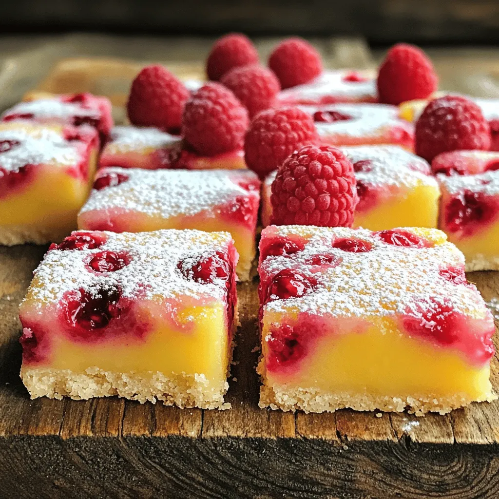 Die Hauptzutaten für diese leckeren Bars sind einfach und frisch. Hier sind sie: - 1 Tasse Mehl (allgemein) - 1/2 Tasse Puderzucker - 1/2 Tasse ungesalzene Butter, weich - 1/4 Teelöffel Salz - 2 große Eier - 1 Tasse Kristallzucker - 1/4 Tasse frischer Zitronensaft - 1 Esslöffel Zitronenschale - 1 Tasse frische Himbeeren (alternativ gefrorene, aufgetaut) - 1/4 Teelöffel Backpulver - Zusätzlicher Puderzucker zum Bestäuben Diese Zutaten sorgen für einen perfekten Mix aus süß und sauer. Der Boden ist knusprig, und die Füllung ist fruchtig und frisch. Wenn du keine frischen Himbeeren hast, kannst du auch gefrorene Himbeeren verwenden. Stelle sicher, dass du sie vorher auftauen lässt. Das gibt dir die gleiche frische Note. Du kannst auch andere Beeren verwenden. Blaubeeren oder Erdbeeren passen gut zu diesem Rezept. Frische Himbeeren geben den Bars ihren charakteristischen Geschmack. Sie sind süß und leicht sauer. Außerdem bringen sie eine tolle Farbe in die Bars. Frische Beeren enthalten viele Vitamine und Antioxidantien. Das macht die Bars nicht nur lecker, sondern auch gesund. Wenn du frische Himbeeren verwenden kannst, dann mach es! Zuerst heize deinen Ofen auf 175°C vor. Nimm eine Backform von 20x20 cm. Fette die Form gut ein und lege sie mit Backpapier aus. Lass das Papier etwas über den Rand hinausstehen. So kannst du die Bars später leicht herausnehmen. In einer mittelgroßen Schüssel mische die folgenden Zutaten: - 1 Tasse Mehl (allgemein) - 1/2 Tasse Puderzucker - 1/2 Tasse ungesalzene Butter, weich - 1/4 Teelöffel Salz Rühre alles gut, bis die Mischung krümelig ist. Drücke die Mischung fest auf den Boden der Backform. So entsteht ein fester Boden. Backe den Boden 15 bis 18 Minuten lang, bis er goldbraun ist. Lass ihn etwas abkühlen. Nimm eine große Schüssel. Verquirle darin: - 2 große Eier - 1 Tasse Kristallzucker - 1/4 Tasse frischer Zitronensaft - 1 Esslöffel Zitronenschale - 1/4 Teelöffel Backpulver Mische alles gut. Hebe dann vorsichtig 1 Tasse frische Himbeeren unter. Achte darauf, die Himbeeren nicht zu zerdrücken. Gieße die Füllung gleichmäßig über den abgekühlten Boden. Backe die Bars nun für 20 bis 25 Minuten, bis die Füllung fest ist. Lass die Bars in der Form auf einem Kuchengitter abkühlen. Du kannst die Bars dann mit zusätzlichem Puderzucker bestäuben, bevor du sie servierst. Für das komplette Rezept, schau dir den Full Recipe an. Ein häufiger Fehler ist, die Kruste zu dünn zu machen. Achten Sie darauf, dass die Mischung fest genug ist. Wenn Sie die Himbeeren zu stark zerdrücken, wird die Füllung matschig. Fügen Sie sie vorsichtig hinzu, um die Form zu behalten. Überbacken Sie die Bars nicht, da sie sonst trocken werden. Prüfen Sie die Füllung, indem Sie leicht darauf tippen. Heizen Sie den Ofen auf 175°C vor. Backen Sie die Kruste für 15-18 Minuten. Sie sollte leicht goldbraun sein. Nach dem Hinzufügen der Füllung backen Sie die Bars für 20-25 Minuten. Die Füllung sollte fest, aber leicht wackelig sein. Ein Zahnstocher sollte mit feuchten Krümeln herauskommen, nicht trocken. Die perfekte Konsistenz ist cremig und leicht fest. Achten Sie darauf, die Eier gut zu verquirlen. Dies hilft, eine luftige Füllung zu erzielen. Wenn die Bars abkühlen, werden sie fester. Lassen Sie sie vollständig abkühlen, bevor Sie sie schneiden. So verhindern Sie, dass sie auseinanderfallen. Wenn Sie das Rezept befolgen, erreichen Sie die ideale Textur. Probieren Sie es aus! {{image_4}} Die Himbeer-Limonaden-Bars sind lecker, aber du kannst sie auch mit anderen Früchten machen. Du kannst Erdbeeren, Heidelbeeren oder sogar Mangos verwenden. Die Zubereitung bleibt gleich. Ändere einfach die Frucht, und du hast eine neue Variante. Probiere auch Zitrusfrüchte wie Limetten oder Orangen. Diese geben einen extra Frischekick. Möchtest du glutenfreie Himbeer-Limonaden-Bars? Verwende einfach Mandeln oder Kokosmehl anstelle von normalem Mehl. Für vegane Bars ersetze die Eier durch Leinsamen oder Chia-Samen. Mische einen Esslöffel mit drei Esslöffeln Wasser und lasse es quellen. Diese Alternativen funktionieren gut und halten die Bars feucht. So kannst du alle mit Genuss zufriedenstellen. Wenn du etwas anderes ausprobieren möchtest, füge Gewürze hinzu. Eine Prise Zimt oder Muskatnuss kann den Geschmack verändern. Du kannst auch Schokoladenstückchen oder Nüsse in die Füllung geben. Diese kleinen Änderungen machen viel aus. Experimentiere mit verschiedenen Zuckersorten, wie Kokosblütenzucker oder Honig, um den Geschmack zu variieren. Lass deiner Kreativität freien Lauf und finde deine perfekte Version der Himbeer-Limonaden-Bars! Um die Himbeer-Limonaden-Bars frisch zu halten, lagere ich sie in einem luftdichten Behälter. So bleiben sie weich und lecker. Wenn du die Bars schneidest, lege ein Blatt Backpapier zwischen die Schichten. Das verhindert, dass sie aneinander kleben. Für eine längere Lagerung kannst du die Bars einfrieren. Schneide sie in Stücke und lege sie in einen Gefrierbeutel. Achte darauf, die Luft gut herauszudrücken. So bleiben sie bis zu drei Monate frisch. Wenn du sie essen möchtest, lasse die Bars im Kühlschrank auftauen. Die frisch gebackenen Himbeer-Limonaden-Bars halten sich etwa fünf Tage im Kühlschrank. Achte darauf, den Behälter gut zu verschließen. Nach dem Einfrieren bleiben sie bis zu drei Monate genießbar. So kannst du immer eine süße Leckerei griffbereit haben. Um die Bars weniger süß zu machen, können Sie den Zucker reduzieren. Verwenden Sie nur 3/4 Tasse Kristallzucker anstelle von 1 Tasse. Sie können auch frischen Zitronensaft hinzufügen. Die Säure hilft, die Süße zu balancieren. Denken Sie daran, dass weniger Zucker auch die Textur ändern kann. Die Bars könnten etwas weniger fest sein, aber sie bleiben lecker. Ja, Sie können gefrorene Himbeeren verwenden. Lassen Sie die Himbeeren zuerst auftauen und abtropfen. So vermeiden Sie überschüssige Flüssigkeit in der Füllung. Dies hilft, die Konsistenz der Bars zu bewahren. Gefrorene Himbeeren sind oft genauso schmackhaft wie frische. Sie sind eine tolle Option, wenn frische Himbeeren nicht verfügbar sind. Die beste Art, die Himbeer-Limonaden-Bars zu servieren, ist, sie kühl zu halten. Schneiden Sie die Bars in Quadrate und legen Sie sie auf einen schönen Plattenteller. Garnieren Sie die Bars mit frischen Himbeeren und einem Hauch Zitronenschale. Das sieht hübsch aus und macht die Bars noch ansprechender. Ein leichtes Bestäuben mit Puderzucker rundet das Ganze ab. Du hast gelernt, wie man Himbeer-Limonaden-Bars zubereitet. Wir haben die besten Zutaten und Alternativen untersucht. Die frischen Himbeeren bringen tollen Geschmack. Die Schritt-für-Schritt-Anleitung macht das Nachbacken einfach. Tipps helfen, häufige Fehler zu vermeiden und die perfekte Konsistenz zu erreichen. Variationen sorgen für kreative Freiheit. Richtig lagern garantiert frische Bars. Denke an die häufigsten Fragen. Jetzt kannst du deine eigenen köstlichen Bars kreieren und deine Freunde beeindrucken. Viel Spaß beim Backen!
