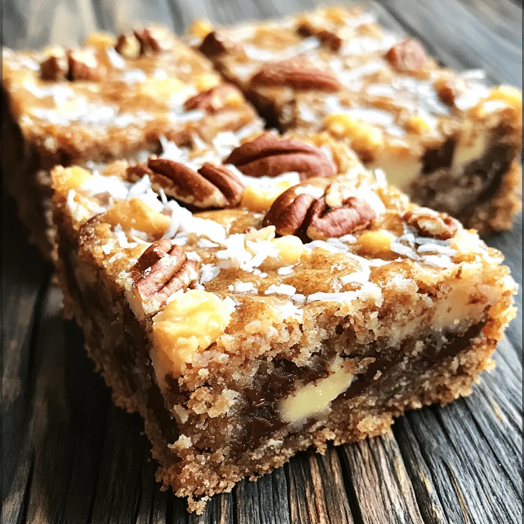 Für die perfekten Knock You Naked Bars brauchst du einige Hauptzutaten. Diese Zutaten bilden die Basis für den köstlichen Geschmack. - 1 Tasse ungesalzene Butter, geschmolzen - 1 Tasse brauner Zucker, fest verpackt - 1 Tasse Kristallzucker - 4 große Eier - 2 Teelöffel Vanilleextrakt - 2 Tassen Weizenmehl - 1 Tasse altmodische Haferflocken - 1 Teelöffel Backpulver - ½ Teelöffel Natron - ½ Teelöffel Salz - 1 Tasse halbsüße Schokoladenstückchen - 1 Tasse geraspeltes Kokosnussfleisch Diese Zutaten sorgen für eine perfekte Mischung aus Süße und Textur. Die Schokoladenstückchen und das Kokosnussfleisch geben jedem Bissen einen besonderen Geschmack. Du kannst die Riegel noch interessanter machen, indem du einige zusätzliche Zutaten hinzufügst. Probiere diese Optionen: - 1 Tasse gehackte Pekannüsse oder Walnüsse (optional) - Ein Hauch von Zimt oder Muskatnuss für zusätzlichen Geschmack - Anstelle von Schokoladenstückchen kannst du weiße Schokolade oder Erdnüsse verwenden Diese Zutaten bringen Abwechslung und machen die Riegel einzigartig. Sie helfen dir auch, verschiedene Geschmäcker zu treffen. Die Auswahl der richtigen Zutaten macht einen großen Unterschied. Hier sind einige Tipps: - Wähle hochwertige Schokolade. Sie sorgt für einen reicheren Geschmack. - Frische Zutaten sind wichtig. Achte auf das Haltbarkeitsdatum, vor allem bei Eiern und Nüssen. - Verwende ungesalzene Butter. Sie gibt dir mehr Kontrolle über die Salzmenge. Mit diesen Tipps stellst du sicher, dass deine Knock You Naked Bars immer lecker werden. Wenn du die besten Zutaten verwendest, sind die Ergebnisse umso besser. Zuerst heizen Sie Ihren Ofen auf 175°C vor. Fetten Sie eine Backform von 23x33 cm ein oder verwenden Sie Backpapier. Das hilft Ihnen, die Riegel später einfach herauszunehmen. In einer großen Schüssel geben Sie geschmolzene Butter, braunen Zucker und Kristallzucker. Mischen Sie alles gut, bis es glatt ist. Dann fügen Sie die Eier einzeln hinzu und schlagen nach jeder Zugabe gut. Geben Sie jetzt den Vanilleextrakt dazu und mischen Sie weiter. In einer anderen Schüssel vermengen Sie das Mehl, die Haferflocken, das Backpulver, das Natron und das Salz. Fügen Sie die trockenen Zutaten nach und nach zur feuchten Mischung hinzu. Rühren Sie gut, bis alles kombiniert ist. Jetzt kommen die Schokoladenstückchen, das Kokosnussfleisch und die Nüsse dazu. Mischen Sie alles vorsichtig, bis es gleichmäßig verteilt ist. Gießen Sie den Teig in die vorbereitete Backform. Verteilen Sie ihn gleichmäßig. Backen Sie die Riegel im Ofen für 25-30 Minuten. Sie sind fertig, wenn die Ränder goldbraun sind und ein Zahnstocher mit feuchten Krümeln herauskommt. Nach dem Backen lassen Sie die Riegel etwa 10 Minuten in der Form abkühlen. Wenn Sie Backpapier verwendet haben, heben Sie die Riegel vorsichtig heraus und lassen Sie sie auf einem Kuchengitter vollständig abkühlen. Jetzt können Sie sie in Quadrate oder Rechtecke schneiden. Servieren Sie die Riegel warm oder kalt! - Vollständiges Rezept für Knock You Naked Bars finden Sie im vorherigen Abschnitt. Wenn man Knock You Naked Bars macht, gibt es einige häufige Fehler. Ein Fehler ist, die Butter nicht gut zu vermischen. Sie sollte ganz geschmolzen und cremig sein. Wenn Sie die Eier hinzufügen, schlagen Sie sie gut ein. Das sorgt für eine luftige Textur. Fügen Sie die trockenen Zutaten langsam hinzu. Wenn Sie zu schnell mischen, kann der Teig zäh werden. Überprüfen Sie auch den Backofen. Jeder Ofen heizt anders. Nutzen Sie ein Ofenthermometer, um die Temperatur zu prüfen. Die Konsistenz ist entscheidend für den Erfolg dieser Riegel. Ein zu fester Teig macht die Riegel trocken. Ein zu flüssiger Teig lässt sie nicht gut zusammenhalten. Die Mischung sollte dick, aber noch leicht fließend sein. Achten Sie darauf, die Schokoladenstückchen und die Kokosnuss gleichmäßig unterzuheben. Das gibt jedem Bissen den perfekten Geschmack. Lassen Sie die Riegel nach dem Backen gut abkühlen. So setzen sich die Aromen und die Riegel werden fest. Eine schöne Präsentation macht die Riegel noch leckerer! Schneiden Sie die Riegel gleichmäßig in Quadrate oder Rechtecke. Legen Sie sie auf einen hübschen Teller. Eine einfache Garnitur kann den Unterschied machen. Streuen Sie ein wenig Puderzucker darüber oder fügen Sie frische Beeren hinzu. Sie können auch etwas Schlagsahne oder Eis dazu servieren. Wenn Sie einen besonderen Anlass haben, verwenden Sie dekorative Servietten. Das macht die Riegel zum echten Hingucker! {{image_4}} Um Knock You Naked Bars glutenfrei zu machen, ersetze das Weizenmehl durch eine glutenfreie Mehlmischung. Achte darauf, dass die Mischung Xanthan enthält. Das hilft bei der Struktur und Textur. Du kannst auch Mandelmehl oder Kokosmehl verwenden. Diese Mehle geben den Riegeln eine besondere Note und einen tollen Geschmack. Für vegane Knock You Naked Bars kannst du die Eier durch Leinsamen oder Chiasamen ersetzen. Mische einen Esslöffel Leinsamen mit drei Esslöffeln Wasser und lass es ein paar Minuten stehen. Das funktioniert wie ein Ei. Verwende auch vegane Butter oder Kokosöl anstelle von ungesalzener Butter. Achte darauf, dass die Schokoladenstückchen vegan sind, um das Rezept komplett pflanzlich zu halten. Du kannst die Nüsse in diesem Rezept leicht anpassen. Verwende Mandeln, Haselnüsse oder Cashews für einen neuen Geschmack. Auch die Schokolade lässt sich variieren. Probiere weiße Schokolade oder sogar Erdnussbutterschokoladenstückchen. Für einen intensiveren Geschmack kannst du dunkle Schokolade verwenden. Diese Variationen machen deine Knock You Naked Bars noch spannender und individueller. Um Knock You Naked Bars frisch zu halten, lagern Sie sie in einem luftdichten Behälter. Stellen Sie sicher, dass die Riegel vollständig abgekühlt sind. Wenn Sie mehrere Riegel haben, legen Sie ein Stück Backpapier zwischen die Schichten. So kleben sie nicht zusammen. Lagern Sie die Riegel bei Raumtemperatur oder im Kühlschrank. Bei Zimmertemperatur bleiben sie etwa eine Woche frisch. Einfrieren ist eine tolle Möglichkeit, Reste aufzubewahren. Schneiden Sie die Riegel in Stücke und wickeln Sie jedes Stück in Frischhaltefolie. Legen Sie die eingewickelten Riegel in einen Gefrierbeutel oder einen luftdichten Behälter. Sie können sie bis zu drei Monate im Gefrierfach aufbewahren. Zum Auftauen legen Sie die Riegel einfach für ein paar Stunden in den Kühlschrank oder lassen Sie sie bei Raumtemperatur auftauen. Die Haltbarkeit von Knock You Naked Bars hängt von der Lagerung ab. Bei richtiger Lagerung können sie bis zu einer Woche im Kühlschrank frisch bleiben. Einfrieren verlängert die Haltbarkeit auf bis zu drei Monate. Achten Sie auf Anzeichen von Schimmel oder seltsamen Gerüchen. Wenn Sie unsicher sind, probieren Sie zuerst ein kleines Stück. So stellen Sie sicher, dass die Riegel noch gut sind. Ein Rezept für Knock You Naked Bars ergibt 24 Riegel. Diese Portionen sind perfekt für eine große Gruppe. Sie sind ideal für Partys oder einfach als Snack für die Familie. Ja, du kannst die Knock You Naked Bars im Voraus machen. Sie schmecken auch nach ein paar Tagen sehr gut. Einfach die Riegel backen, abkühlen lassen und in einem luftdichten Behälter aufbewahren. So hast du immer einen leckeren Snack bereit. Wenn du keine Nüsse magst oder eine Allergie hast, gibt es viele Alternativen. Du kannst die Nüsse einfach weglassen oder sie durch getrocknete Früchte ersetzen. Rosinen oder Cranberries sind tolle Optionen. Diese geben den Riegeln eine süße Note und bleiben gut in der Konsistenz. Die Knock You Naked Bars sind ein leckerer Genuss, den jeder lieben wird. In diesem Artikel haben wir die besten Zutaten, eine einfache Schritt-für-Schritt-Anleitung und nützliche Tipps geteilt. Diese Bars sind vielseitig und lassen sich anpassen, sei es glutenfrei oder vegan. Zudem haben wir besprochen, wie du sie richtig lagerst, damit sie frisch bleiben. Denke daran, häufige Fehler zu vermeiden und die perfekte Konsistenz zu erreichen. Trau dich, verschiedene Variationen auszuprobieren und genieße jeden Bissen!