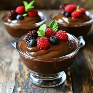 - 2 reife Avocados, geschält und entkernt - ½ Tasse ungesüßtes Kakaopulver - ½ Tasse Ahornsirup (nach Geschmack) Die Avocados sind die Basis. Sie geben der Mousse eine cremige Textur. Wählen Sie reife Avocados. So wird die Mousse extra glatt. Das ungesüßte Kakaopulver bringt den Schokoladengeschmack. Es gibt viel gesunde Energie. Der Ahornsirup sorgt für die Süße. Passen Sie die Menge nach Ihrem Geschmack an. - 1 Esslöffel Vanilleextrakt - ¼ Tasse Mandelmilch oder eine andere Pflanzenmilch - Eine Prise Meersalz Vanilleextrakt bringt eine schöne Note. Mandelmilch hilft, die Mousse zu mischen. Sie können auch andere Pflanzenmilch verwenden. Eine Prise Meersalz hebt den Geschmack. Es macht die Mousse noch besser. - Frische Beeren und Minzblätter zur Garnitur Frische Beeren sind eine tolle Garnitur. Sie bringen Farbe und fruchtigen Geschmack. Minzblätter sorgen für einen frischen Kick. Diese Toppings machen die Mousse schön und lecker. Für die vollständige Anleitung und Zubereitung schauen Sie sich das Rezept an: [Full Recipe]. Um die Mousse zuzubereiten, beginne mit der Küchenmaschine. Du gibst die geschälten Avocados, das Kakaopulver, den Ahornsirup, den Vanilleextrakt, die Mandelmilch und das Meersalz in die Maschine. Mixe alles auf hoher Stufe, bis die Masse ganz glatt und cremig ist. Manchmal musst du die Ränder der Schüssel abkratzen, damit alles gut vermischt wird. Probier die Mousse nach dem Mixen. Wenn du es süßer magst, füge mehr Ahornsirup hinzu. Mixe kurz weiter, bis die Süße gleichmäßig verteilt ist. So passt die Mousse genau zu deinem Geschmack. Nachdem du die Mousse zubereitet hast, fülle sie in kleine Schalen oder Gläser. Decke die Schalen mit Frischhaltefolie ab. Stelle sie für mindestens 30 Minuten in den Kühlschrank. Diese Kühlzeit hilft, die Aromen gut zu entwickeln und die Textur fester zu machen. Wenn du die Mousse servierst, achte darauf, dass sie gut gekühlt ist. Das macht sie besonders erfrischend. Du kannst sie mit frischen Beeren und Minzblättern garnieren. Das sieht nicht nur schön aus, sondern schmeckt auch toll. Hochwertige Bilder oder Videos sind sehr wichtig. Sie zeigen, wie lecker die Mousse aussieht. Gut fotografierte Gerichte ziehen die Leute an. Wenn du deine Mousse teilst, werden andere inspiriert, sie nachzumachen. Achte darauf, die Farben und Texturen gut einzufangen. So erhältst du viele positive Rückmeldungen zu deinem Rezept. Um die ideale cremige Textur zu erreichen, mixe die Zutaten gut. Ich empfehle, die Mousse mindestens zwei bis drei Minuten zu pürieren. Das macht sie schön glatt. Vergiss nicht, die Ränder der Schüssel abzuschaben. So bekommst du alle Zutaten gleichmäßig vermischt. Das sorgt für ein gleichmäßiges Ergebnis. Du kannst den Geschmack deiner Mousse leicht verändern. Probiere verschiedene Süßungsmittel aus, wie Agavensirup oder Kokoszucker. Das Kakaopulver kann auch variieren. Nutze dunkles Kakaopulver für einen intensiveren Geschmack. Verschiedene Sorten von Pflanzenmilch bringen ebenfalls neue Aromen. Mandel- oder Hafermilch sind gute Optionen. Die Mousse kann schön dekoriert werden. Frische Beeren sind ideal dafür. Himbeeren oder Erdbeeren passen gut. Du kannst auch Minzblätter für einen frischen Geschmack hinzufügen. Serviere die Mousse in kleinen Gläsern für eine hübsche Präsentation. Das macht sie besonders einladend! {{image_4}} Eine tolle Idee ist, Zartbitterschokolade zu verwenden. Statt Kakaopulver geben Sie geschmolzene Zartbitterschokolade in die Mousse. Das gibt einen intensiveren Schokoladengeschmack. Schmelzen Sie die Schokolade vorher in einem Wasserbad. Lassen Sie sie etwas abkühlen, bevor Sie sie hinzufügen. So bleibt die Mousse schön cremig. Sie können die Mousse einfach aufpeppen! Fügen Sie einen Schuss starken Kaffee hinzu. Das gibt der Mousse einen tollen Kaffeegeschmack. Oder probieren Sie Kokosnussmilch für ein tropisches Gefühl. Einfach die Mandelmilch durch Kokosnussmilch ersetzen. Auch etwas Zimt kann eine schöne Note bringen. Wenn Sie eine nussfreie Variante machen möchten, nutzen Sie Sojamilch. Das funktioniert gut anstelle von Mandelmilch. So bleibt die Mousse cremig und lecker. Achten Sie darauf, dass alle anderen Zutaten auch nussfrei sind. So können Sie sicher genießen, ohne Allergien zu riskieren. Für das vollständige Rezept schauen Sie bitte hier: [Full Recipe]. Um die Mousse frisch zu halten, decke sie gut ab. Ich empfehle, Frischhaltefolie direkt auf die Oberfläche zu legen. So schütze ich die Mousse vor Luft und Gerüchen im Kühlschrank. Verwende luftdichte Behälter, wenn du größere Mengen hast. So bleibt die Mousse länger lecker und cremig. Im Kühlschrank bleibt die vegane Schokoladen-Avocado-Mousse bis zu drei Tage frisch. Achte darauf, sie gut abgedeckt zu lagern. Wenn du sie länger aufbewahren willst, solltest du an das Einfrieren denken. Allerdings kann der Geschmack nach ein paar Tagen etwas nachlassen. Um die Mousse einzufrieren, fülle sie in einen luftdichten Behälter. Lass etwas Platz im Behälter, da sich die Mousse beim Einfrieren ausdehnt. Du kannst die Mousse auch in Eiswürfelformen gießen, um kleine Portionen zu haben. Zum Auftauen stelle die Mousse einfach über Nacht in den Kühlschrank. Rühre sie gut durch, bevor du sie servierst, um die Textur zu verbessern. Die vegane Schokoladen-Avocado-Mousse hält sich gut im Kühlschrank. Sie bleibt frisch für etwa 3 bis 5 Tage. Achte darauf, die Mousse in einem luftdichten Behälter zu lagern. So bleibt sie länger lecker und cremig. Wenn du sie in Gläsern aufbewahrst, decke sie gut ab. Das verhindert, dass die Mousse austrocknet oder Gerüche aus dem Kühlschrank aufnimmt. Ja, du kannst die Mousse im Voraus machen. Es ist eine tolle Idee, sie am Tag zuvor zuzubereiten. Lass sie über Nacht im Kühlschrank ruhen. Dadurch werden die Aromen intensiver und die Textur wird noch cremiger. Wenn du Gäste hast, ist das eine große Zeitersparnis. Du kannst dich dann auf andere Gerichte konzentrieren. Ja, die Mousse ist gesund! Die Hauptzutat, Avocado, ist reich an guten Fetten. Diese Fette helfen deinem Herzen. Kakaopulver hat viele Antioxidantien, die gut für den Körper sind. Ahornsirup ist eine natürliche Süße und enthält Mineralstoffe. Diese Mousse ist also nicht nur lecker, sondern auch nahrhaft. Sie bietet viele Vorteile und schmeckt dabei so gut. Für die vollständigen Schritte und Zutaten, schau dir das [Full Recipe](#) an! Diese vegane Schokoladen-Avocado-Mousse ist einfach und lecker. Wir haben gesunde Zutaten verwendet, um einen köstlichen Nachtisch zu schaffen. Die Zubereitung ist schnell, und du kannst den Geschmack anpassen. Denke daran, die Mousse mindestens 30 Minuten zu kühlen. So wird sie besonders cremig und perfekt zum Servieren. Ob mit Beeren oder neuen Aromen, die Möglichkeiten sind groß. Probiere es selbst aus und genieße den tollen Geschmack!