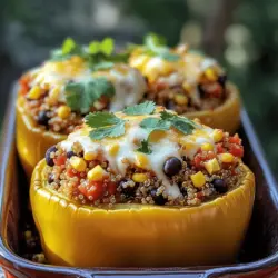 Für gefüllte Paprika mit Quinoa brauchen Sie einige einfache und nahrhafte Zutaten. Hier ist die Liste: - 4 große Paprika (jede Farbe) - 1 Tasse Quinoa, gründlich gewaschen - 2 Tassen Gemüsebrühe oder Wasser - 1 Dose (15 oz) schwarze Bohnen, abgespült und abgetropft - 1 Tasse Mais (frisch, gefroren oder aus der Dose) - 1 kleine Zwiebel, fein gehackt - 2 Knoblauchzehen, gehackt - 1 Tasse gewürfelte Tomaten (frisch oder aus der Dose) Diese Zutaten bieten eine tolle Mischung aus Geschmack und Nährstoffen. Quinoa ist reich an Protein und Ballaststoffen. Die Paprika geben Farbe und Vitamine. Die Gewürze machen Ihre gefüllten Paprika besonders lecker. Hier sind die wichtigsten: - 1 Teelöffel Kreuzkümmel - 1 Teelöffel geräuchertes Paprikapulver - 1 Teelöffel Chilipulver - Salz und Pfeffer nach Geschmack Kreuzkümmel bringt eine warme Note. Geräuchertes Paprikapulver sorgt für ein rauchiges Aroma. Chilipulver gibt einen feinen Kick. Diese Gewürze machen die Füllung spannend und lecker. Käse ist eine tolle Ergänzung für gefüllte Paprika. Hier sind einige Optionen: - 1 Tasse geriebener Käse (Cheddar, Monterey Jack oder eine milchfreie Alternative) Der Käse schmilzt schön und gibt einen cremigen Geschmack. Für Beilagen empfehle ich einen frischen grünen Salat oder Reis. Salsa passt auch gut dazu und gibt einen extra Geschmack. Diese Kombinationen machen Ihr Gericht noch besser. Für das vollständige Rezept schauen Sie sich den [Full Recipe] an. Heize deinen Ofen auf 190 °C (375 °F) vor. Nimm die großen Paprika und schneide die Oberseiten ab. Entferne die Kerne und Membranen. Stelle die Paprika aufrecht in eine Auflaufform. So bleiben sie stabil und können die Füllung gut halten. Koche die Quinoa in einem mittelgroßen Topf. Gib die gewaschene Quinoa mit 2 Tassen Gemüsebrühe oder Wasser hinein. Bring alles zum Kochen. Reduziere dann die Hitze und decke den Topf ab. Lass die Quinoa etwa 15 Minuten köcheln. Sie sollte am Ende fluffig sein. In der Zwischenzeit erhitze eine große Pfanne bei mittlerer Hitze. Füge die gehackte Zwiebel und den Knoblauch hinzu. Brate die Mischung für 3-4 Minuten. Sie sollte weich sein. Dann füge die schwarzen Bohnen, den Mais und die gewürfelten Tomaten hinzu. Streue die Gewürze wie Kreuzkümmel, geräuchertes Paprikapulver, Chilipulver, Salz und Pfeffer hinein. Rühre alles gut um und koche es weitere 5-6 Minuten. Wenn die Quinoa fertig ist, lockere sie mit einer Gabel auf. Mische sie dann mit der Bohnen-Gemüse-Mischung in der Pfanne. Achte darauf, dass alles gut vermischt ist. Fülle nun jede Paprika vorsichtig mit der Quinoamischung. Drücke die Mischung fest hinein. Bestreue jede gefüllte Paprika mit geriebenem Käse. Gib einen Schuss Wasser in die Auflaufform, um die Paprika zu dämpfen. Decke die Form mit Aluminiumfolie ab. Backe die gefüllten Paprika im Ofen für 25-30 Minuten. Sie sollten zart sein. Entferne dann die Folie und backe sie für weitere 5-7 Minuten. Der Käse sollte blubbern und leicht braun werden. Lass die gefüllten Paprika vor dem Servieren kurz abkühlen. Garnieren sie mit frischen Koriander- oder Petersilienblättern. Du kannst den gesamten Prozess in der [Full Recipe] sehen. Um die Quinoa locker zu halten, spülen Sie sie zuerst gründlich. Dies entfernt Bitterstoffe. Kochen Sie die Quinoa in Gemüsebrühe, nicht in Wasser. Die Brühe gibt der Quinoa viel Geschmack. Reduzieren Sie die Hitze, sobald die Flüssigkeit kocht. Lassen Sie die Quinoa dann abgedeckt köcheln. Nach 15 Minuten sollte sie perfekt und fluffig sein. Lockern Sie die Quinoa mit einer Gabel auf. So bleibt sie leicht und luftig. Ein häufiger Fehler ist, die Paprika nicht gut vorzubereiten. Schneiden Sie die Oberseite ab und entfernen Sie die Kerne. Achten Sie darauf, die Paprika nicht zu überfüllen. Lassen Sie etwas Platz, damit die Füllung nicht herausquillt. Drücken Sie die Mischung fest hinein, aber nicht zu fest. Ein weiterer Fehler ist das Ignorieren der Garzeit. Überprüfen Sie die Paprika nach der angegebenen Zeit. Sie sollten zart, aber nicht zerfallen sein. Die Garzeit hängt von der Paprika-Sorte ab. Große Paprika brauchen 25 bis 30 Minuten. Kleinere Sorten wie Mini-Paprika benötigen nur 20 Minuten. Achten Sie darauf, die Paprika nicht zu überbacken. Der Käse sollte goldbraun sein, aber die Paprika dürfen nicht matschig werden. Wenn Sie verschiedene Sorten verwenden, stellen Sie sicher, dass alle gleichmäßig garen. Ansonsten kann die Füllung ungleichmäßig sein. {{image_4}} Wenn Sie eine vegetarische Füllung suchen, haben Sie viele Optionen. Helle, grüne Paprika sind ideal für eine frische Note. Für die Füllung können Sie auch verschiedene Zutaten verwenden. Zum Beispiel: - 1 Tasse gekochte Linsen - 1 Tasse gewürfelte Zucchini - 1 Tasse Spinat Diese Zutaten geben Ihrer Füllung mehr Textur und Nährstoffe. Linsen sind reich an Protein und Ballaststoffen. Zucchini und Spinat bringen Farbe und Vitamine. Sie können auch Pilze hinzufügen, um einen herzhaften Geschmack zu erzeugen. Für glutenfreie oder milchfreie Diäten sind diese gefüllten Paprika einfach anzupassen. Quinoa ist von Natur aus glutenfrei, was toll ist. Statt normalem Käse können Sie eine milchfreie Alternative verwenden. Hier sind einige Ideen: - Mandeln oder Cashewkäse für cremigen Geschmack - Hefeflocken für einen käsigen Geschmack Diese Optionen machen die Füllung lecker und sicher für alle, die Gluten oder Milch meiden. Das Hinzufügen von mehr Gemüse ist eine großartige Möglichkeit, die Füllung zu verbessern. Sie können fast jedes Gemüse verwenden, das Sie mögen. Hier sind ein paar Vorschläge: - Karotten, klein gewürfelt - Brokkoli, in kleine Röschen geschnitten - Erbsen für eine süße Note Durch die Verwendung von buntem Gemüse wird Ihr Gericht nicht nur schöner, sondern auch nährstoffreicher. Experimentieren Sie mit verschiedenen Kombinationen, um den perfekten Mix für Ihren Geschmack zu finden. Sehen Sie sich auch das [Full Recipe] für mehr Ideen an! Um Reste der gefüllten Paprika zu lagern, lassen Sie sie zuerst abkühlen. Packen Sie jede Paprika in Frischhaltefolie oder legen Sie sie in einen luftdichten Behälter. So bleiben sie frisch. Zum Aufwärmen legen Sie die gefüllten Paprika in eine Auflaufform. Fügen Sie einen Spritzer Wasser hinzu, um das Austrocknen zu verhindern. Decken Sie die Form mit Folie ab. Backen Sie sie bei 180 °C für 15-20 Minuten. Alternativ können Sie die Paprika in der Mikrowelle erwärmen. Stellen Sie die Mikrowelle auf mittlere Leistung und erhitzen Sie sie in 1-Minuten-Intervallen. Im Kühlschrank bleiben die gefüllten Paprika bis zu 4 Tage frisch. Im Gefrierfach können sie bis zu 3 Monate lagern. Achten Sie darauf, die Paprika gut zu verpacken, um Gefrierbrand zu vermeiden. Fühlen Sie sich frei, die gefüllten Paprika vor dem Einfrieren in Portionen zu schneiden. Dies erleichtert das spätere Auftauen und Servieren. Wenn Sie das Rezept ausprobieren möchten, finden Sie die Details in der Full Recipe. Sie können gefüllte Paprika im Voraus zubereiten, indem Sie die Füllung und die Paprika getrennt vorbereiten. Kochen Sie die Quinoa und die Gemüsefüllung, und füllen Sie dann die Paprika. Lagern Sie die gefüllten Paprika in einem luftdichten Behälter im Kühlschrank. Sie bleiben dort bis zu drei Tage frisch. Wenn Sie bereit sind, sie zu essen, backen Sie sie einfach im Ofen. So sparen Sie Zeit, wenn Sie Gäste haben oder eine schnelle Mahlzeit brauchen. Ja, Sie können andere Quinoa-Sorten verwenden. Es gibt rote, schwarze und sogar gemischte Quinoa. Jede Sorte hat ihren eigenen Geschmack und Textur. Rote Quinoa bleibt beim Kochen fester und hat einen nussigen Geschmack. Schwarze Quinoa hat einen süßeren, erdigen Geschmack. Experimentieren Sie mit verschiedenen Sorten, um Ihr Lieblingsgericht zu finden. Sie können sogar eine Mischung aus verschiedenen Quinoa-Sorten verwenden, um das Gericht noch interessanter zu machen. Gute Beilagen zu gefüllten Paprika sind einfach und frisch. Ein grüner Salat mit einem leichten Dressing passt gut dazu. Auch Reis oder Quinoa als Beilage sind toll. Sie können auch Tortilla-Chips oder Salsa servieren, um einen tollen Crunch zu haben. Wenn Sie etwas Warmes möchten, versuchen Sie eine einfache Suppe oder ein Brot. Diese Beilagen ergänzen die Paprika perfekt und machen das Essen noch schmackhafter. Gefüllte Paprika sind einfach zuzubereiten und sehr vielseitig. Wir haben die wichtigsten Zutaten und Schritte durchgearbeitet. Ich habe auch Tipps gegeben, damit deine Quinoa nicht matschig wird. Außerdem kannst du kreative Variationen einfügen, um das Gericht anzupassen. Denke daran, Reste richtig zu lagern, damit du sie später genießen kannst. Mit diesen einfachen Anleitungen und Ratschlägen kannst du sicher leckere gefüllte Paprika machen, die jedem schmecken. Viel Spaß beim Kochen und Ausprobieren!