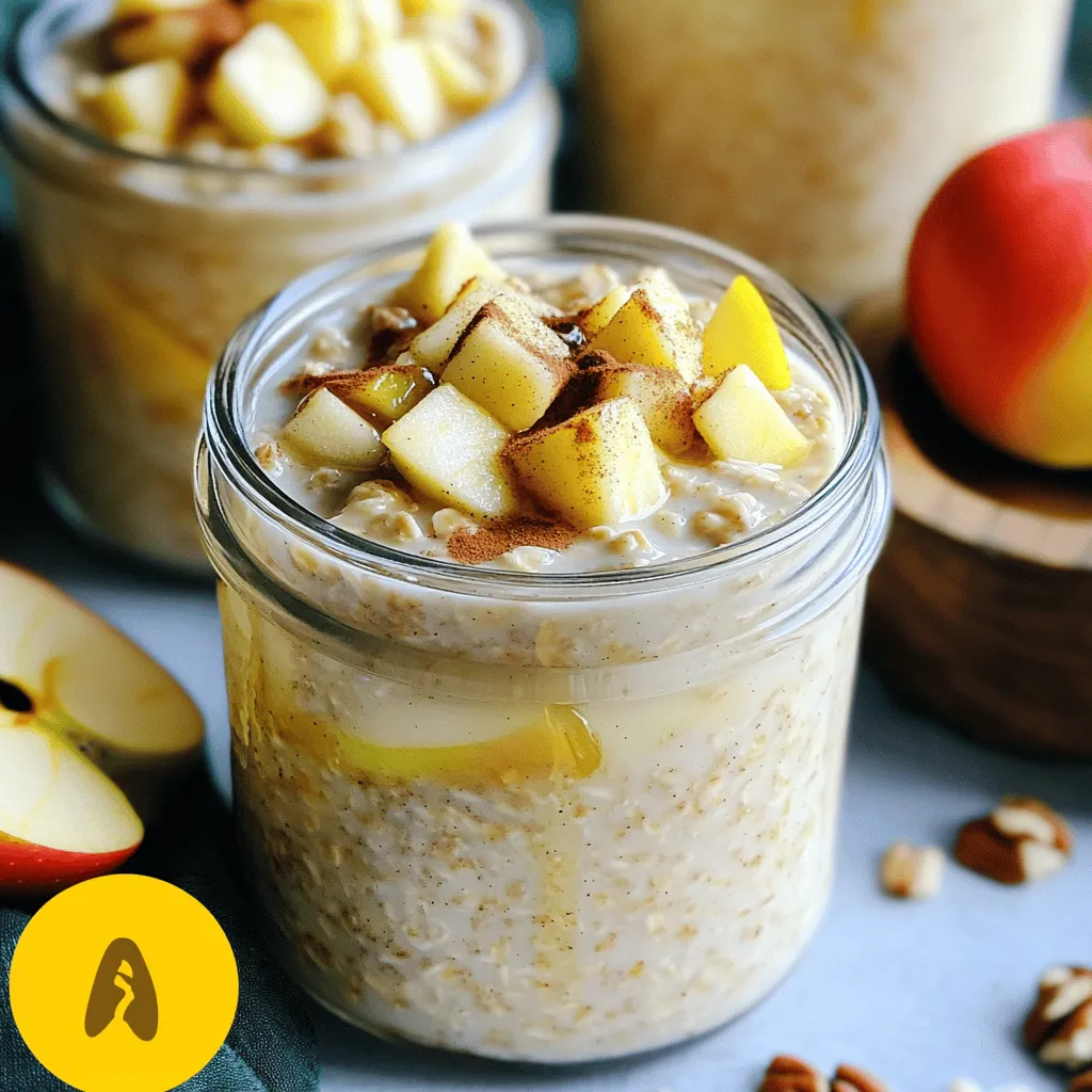Hier sind die Zutaten für die Apfel-Zimt Overnight Oats. Diese Mischung macht dein Frühstück einfach und lecker. - 1 Tasse zarte Haferflocken - 1 ½ Tassen Mandeldrink (oder andere Milch nach Wahl) - 1 mittelgroßer Apfel, gewürfelt - 1 Esslöffel Chiasamen - 1 Esslöffel Ahornsirup (oder Honig) - ½ Teelöffel Zimt - ¼ Teelöffel Vanilleextrakt - Eine Prise Salz - Optionale Toppings: Nüsse, Rosinen, zusätzliche Apfelscheiben Jede Zutat hat einen Grund, warum sie wichtig ist. Die Haferflocken sind die Basis. Sie geben Energie und sind reich an Ballaststoffen. Der Mandeldrink macht die Mischung cremig. Du kannst auch andere Milch verwenden, wenn du magst. Die gewürfelten Äpfel bringen Süße und Frische. Chiasamen sind kleine Kraftpakete. Sie helfen, die Oats dicker zu machen. Der Zimt gibt den Oats den typischen Apfel-Zimt-Geschmack. Ahornsirup oder Honig fügen Süße hinzu, ganz nach deinem Geschmack. Die Prise Salz hebt die Aromen hervor. Du kannst die Overnight Oats nach Belieben verfeinern. Nüsse und Rosinen sind tolle Toppings. Sie geben einen schönen Crunch und mehr Geschmack. Verwende die Zutaten, die dir am besten gefallen. Du kannst auch die Menge anpassen. Für die genaue Anleitung schau dir das [Full Recipe] an. Zuerst nehme ich eine große Rührschüssel. Dort gebe ich 1 Tasse zarte Haferflocken hinein. Dann füge ich 1 ½ Tassen Mandeldrink hinzu. Du kannst auch andere Milch verwenden, die dir gefällt. Jetzt kommen 1 Esslöffel Chiasamen dazu. Ich süße die Mischung mit 1 Esslöffel Ahornsirup. Wenn du keinen Sirup magst, nimm Honig. Jetzt gebe ich ½ Teelöffel Zimt und ¼ Teelöffel Vanilleextrakt dazu. Eine Prise Salz rundet den Geschmack ab. Alles gut umrühren, bis die Mischung gleichmäßig aussieht. Jetzt ist es Zeit, die Äpfel hinzuzufügen. Ich nehme einen mittelgroßen Apfel und schneide ihn in kleine Würfel. Die Apfelwürfel hebe ich vorsichtig unter die Mischung. Aber ich spare ein paar Stücke für die Dekoration auf. Das macht das Frühstück schöner und leckerer. Als Nächstes verteile ich die Mischung gleichmäßig auf zwei Gläser. Die Gläser schließe ich gut mit einem Deckel. Jetzt stelle ich sie über Nacht in den Kühlschrank. So können die Haferflocken quellen. Am Morgen rühre ich alles gut um. Wenn die Mischung zu dick ist, gebe ich einen Schuss mehr Mandeldrink dazu. Vor dem Servieren dekoriere ich die Haferflocken mit den aufbewahrten Apfelstücken. Manchmal füge ich auch Nüsse oder Rosinen hinzu. Das macht die Overnight Oats noch leckerer. Du kannst das ganze Rezept in der [Full Recipe] sehen. Um die perfekte Konsistenz zu erreichen, achte auf die Flüssigkeitsmenge. Zu viel Mandeldrink macht die Mischung dünn. Wenn du mehr Dicke möchtest, füge mehr Haferflocken hinzu. Ein Esslöffel Chiasamen hilft ebenfalls. Er quillt und macht die Mischung cremig. Am Morgen kannst du die Overnight Oats gut umrühren. Falls sie zu dick sind, einfach einen Schuss mehr Mandeldrink hinzufügen. Die Zubereitung ist einfach und schnell. Du kannst die Overnight Oats bereits am Abend machen. Einfach alle Zutaten in einer Schüssel vermengen und gut umrühren. Danach verteilst du die Mischung in Gläser. So sparst du morgens Zeit. Du kannst sie sogar für mehrere Tage vorbereiten und im Kühlschrank lagern. So hast du immer ein schnelles Frühstück bereit. Du kannst die Rezeptur leicht anpassen. Füge andere Früchte wie Bananen oder Beeren hinzu. Wenn du Nüsse magst, probiere Mandeln oder Walnüsse. Sie geben einen tollen Crunch. Für eine süßere Note kannst du mehr Ahornsirup oder Honig verwenden. Auch Gewürze wie Muskatnuss oder Ingwer können den Geschmack variieren. Lass deiner Kreativität freien Lauf! {{image_4}} Die Apfel-Zimt Overnight Oats sind sehr anpassbar. Du kannst sie nach deinem Geschmack variieren. Für vegane Overnight Oats verwende einfach Mandeldrink oder Hafermilch. Diese Pflanzenmilch macht das Rezept leicht und lecker. Du kannst auch Agavendicksaft statt Honig nutzen. Das gibt einen tollen süßen Geschmack. Wenn du mehr Protein brauchst, füge griechischen Joghurt hinzu. Ein Esslöffel reicht oft aus. Auch Eiweißpulver kann eine gute Wahl sein. Mische ein bis zwei Esslöffel in die Mischung. So bleiben die Oats nahrhaft und sättigend. Im Herbst sind Äpfel perfekt, aber im Sommer kannst du Beeren nutzen. Himbeeren oder Erdbeeren bringen Frische. Im Winter ist eine Banane eine tolle Ergänzung. Du kannst auch gewürfelte Birnen probieren. Das gibt einen anderen, süßen Geschmack. Für das komplette Rezept schaue dir die [Full Recipe] an. Die Apfel-Zimt Overnight Oats sind einfach zu lagern. Du kannst sie in einem luftdichten Behälter aufbewahren. Stelle sicher, dass der Deckel gut schließt. So bleiben sie frisch und lecker. Im Kühlschrank bleiben sie bis zu fünf Tage haltbar. Das macht sie perfekt für deine Frühstücksplanung. Die Haltbarkeit hängt von den Zutaten ab. Wenn du frische Äpfel verwendest, sind sie am besten innerhalb von fünf Tagen zu essen. Nach dieser Zeit können die Oats an Frische verlieren. Achte darauf, die Oats gut zu riechen und zu schauen, ob sie noch gut aussehen. Wenn du sie länger aufbewahren willst, friere sie besser ein. Du kannst die Oats auch einfrieren. Das ist eine tolle Idee, wenn du viel auf einmal machst. Fülle die Mischung in gefrierfreundliche Behälter oder Beutel. Lass etwas Platz, da die Oats beim Gefrieren expandieren. Im Gefrierfach halten sie bis zu drei Monate. Am besten taust du sie im Kühlschrank auf, bevor du sie servierst. Apfel-Zimt Overnight Oats sind im Kühlschrank etwa 3 bis 5 Tage haltbar. Achte darauf, sie in einem luftdichten Behälter zu lagern. So bleiben sie frisch und lecker. Wenn du die Haferflocken länger aufbewahren möchtest, friere sie ein. Das hilft, die Aromen und die Textur zu bewahren. Ja, du kannst viele Früchte hinzufügen! Bananen, Beeren oder Birnen passen gut zu den Apfel-Zimt Overnight Oats. Schneide die Früchte klein, damit sie sich gut mit den Haferflocken vermischen. Du kannst auch eine Mischung aus verschiedenen Früchten verwenden, um neue Geschmäcker zu entdecken. Sei kreativ und finde deine Lieblingskombination! Ja, du kannst Overnight Oats warm essen! Wenn du sie lieber warm magst, erwärme sie einfach in der Mikrowelle. Füge etwas mehr Mandeldrink hinzu, um die Konsistenz zu verbessern. Du kannst sie auch in einem kleinen Topf auf dem Herd erwärmen. So bekommst du ein warmes, wohltuendes Frühstück. Apfel-Zimt Overnight Oats sind einfach und lecker. Wir haben die Zutaten, die Zubereitung und Tipps zur perfekten Konsistenz behandelt. Mit Variationen kannst du deine Overnight Oats anpassen. Denke daran, die Oats im Kühlschrank aufzubewahren, um die Frische zu erhalten. Diese einfache Mahlzeit eignet sich hervorragend für jedes Frühstück. Probiere sie aus und finde deinen eigenen Lieblingsgeschmack! So sparst du Zeit und genießt gesunde Nahrungsmittel jeden Tag.