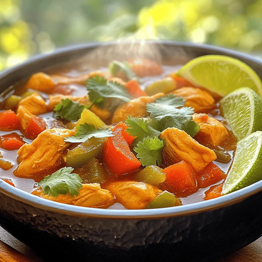 Für diese schmackhafte Suppe brauchst du einige frische Zutaten. Diese sorgen für Geschmack und Textur: - 450 g Hähnchenbrustfilet, ohne Haut und Knochen, gewürfelt - 1 mittelgroße Zwiebel, in Scheiben geschnitten - 1 rote Paprika, in Streifen geschnitten - 1 grüne Paprika, in Streifen geschnitten - 2 Knoblauchzehen, fein gehackt - 720 ml Hühnerbrühe - 1 Dose (410 g) gewürfelte Tomaten (mit Saft) - 1 Dose (425 g) schwarze Bohnen, abgetropft und abgespült Die richtigen Gewürze geben der Suppe ihren besonderen Kick. Hier sind die wichtigsten: - 1 Esslöffel Chili-Pulver - 1 Teelöffel Kreuzkümmel - 1 Teelöffel geräuchertes Paprikapulver - ½ Teelöffel Cayennepfeffer (optional für Schärfe) - Salz und Pfeffer nach Geschmack - 2 Esslöffel Olivenöl Diese Gewürze sorgen für ein warmes, würziges Aroma, das jede Schüssel zum Genuss macht. Um die Suppe noch besser zu machen, garniere sie einfach. Hier sind ein paar Ideen: - Frischer Koriander zur Garnitur - Limettenstückchen zum Servieren Diese kleinen Extras bringen Frische und Farbe. Sie machen das Gericht noch einladender. Wenn du mehr Ideen brauchst, schau dir auch das Full Recipe an. Zuerst erhitze ich das Olivenöl in einem großen Topf. Ich benutze mittlere Hitze. Dann füge ich die gewürfelten Hähnchenbrustfilets hinzu. Ich brate sie etwa 5 bis 7 Minuten lang an, bis sie leicht gebräunt sind. Das Hähnchen sollte durchgegart sein. Sobald das Hähnchen fertig ist, nehme ich es aus dem Topf und stelle es beiseite. Im gleichen Topf gebe ich die geschnittene Zwiebel und die Paprikastreifen. Ich brate das Gemüse für 4 bis 5 Minuten an. Es wird weich und duftet. Dann rühre ich den gehackten Knoblauch ein. Ich koche ihn eine weitere Minute, bis er aromatisch ist. Jetzt kommt das Hähnchen zurück in den Topf. Ich füge die Hühnerbrühe, die gewürfelten Tomaten mit Saft und die schwarzen Bohnen hinzu. Jetzt ist es Zeit zu würzen. Ich benutze Chili-Pulver, Kreuzkümmel, geräuchertes Paprikapulver, Cayennepfeffer und Salz. Ich rühre alles gut um. Die Suppe bringt man dann zum Kochen. Nach dem Kochen reduziere ich die Hitze und lasse die Suppe 15 bis 20 Minuten köcheln. Ich probiere die Suppe und passe die Gewürze nach meinem Geschmack an. Wenn alles gut ist, serviere ich die Suppe heiß. Ich garniere sie mit frisch gehacktem Koriander und Limettenstückchen. Für das vollständige Rezept schau dir die Full Recipe an. Um die perfekte Balance in deiner Hähnchen-Fajita-Suppe zu finden, passe die Gewürze an deinen Geschmack an. Ich empfehle, mit weniger Chili-Pulver zu beginnen. Du kannst immer mehr hinzufügen. Kreuzkümmel gibt der Suppe Tiefe. Verwende einen Teelöffel, um ihn gleichmäßig zu verteilen. Geräuchertes Paprikapulver bringt einen rauchigen Geschmack. Teste und passe die Mengen an, bis es dir gefällt. Wenn du eine cremigere Konsistenz möchtest, füge etwas Sahne oder Frischkäse hinzu. Diese Zutaten machen die Suppe reichhaltiger. Du kannst auch eine Mischung aus Maisstärke und Wasser verwenden. Rühre diese Mischung ein, um die Suppe zu verdicken. Ein Spritzer Limettensaft am Ende gibt einen frischen Geschmack und rundet die Aromen ab. Die Zubereitung im Schnellkochtopf spart Zeit. Beginne mit dem Anbraten des Hähnchens und des Gemüses im Topf. Nach dem Anbraten, füge die Brühe und die restlichen Zutaten hinzu. Schließe den Deckel und koche die Suppe auf hoher Stufe für etwa 10 Minuten. Lass den Druck natürlich ab. So bleiben die Aromen intensiv. Du kannst die Suppe direkt nach dem Kochen abschmecken und nach Bedarf würzen. {{image_4}} Wenn du eine fleischlose Option suchst, ist die vegetarische Fajita-Suppe perfekt. Ersetze das Hähnchen durch Kichererbsen oder Tofu. Diese Zutaten sorgen für eine gute Proteinquelle. Du kannst auch mehr Gemüse hinzufügen, wie Zucchini oder Mais. Die Gewürze bleiben gleich, damit der Geschmack erhalten bleibt. Um die Suppe noch geschmackvoller zu machen, füge frische Kräuter hinzu. Petersilie oder Oregano passen gut dazu. Du kannst auch Avocadowürfel oder saure Sahne als Topping verwenden. Diese Zutaten bringen eine schöne Frische und Cremigkeit in die Suppe. Experimentiere mit schwarzem Pfeffer oder Limettensaft für mehr Tiefe. Möchtest du die Suppe anders gestalten? Probiere Rindfleisch oder Schweinefleisch statt Hähnchen. Diese Fleischsorten bringen unterschiedliche Aromen mit. Du kannst auch eine Mischung aus Fleisch verwenden. Achte darauf, die Kochzeit anzupassen, je nach Fleischsorte. So bleibt alles zart und lecker. Für das komplette Rezept, schau dir die [Full Recipe] an. Um die Aromen zu bewahren, sollten Sie die Suppe in einem luftdichten Behälter aufbewahren. Lassen Sie die Suppe vor dem Abdecken abkühlen. Verwenden Sie Glas- oder Kunststoffbehälter, die gut schließen. So bleibt die Suppe frisch und lecker. Um die Suppe aufzuwärmen, gießen Sie sie in einen Topf. Erhitzen Sie sie bei mittlerer Hitze. Rühren Sie gelegentlich um, damit sie gleichmäßig warm wird. Sie können auch die Mikrowelle verwenden. Stellen Sie sicher, dass Sie die Suppe in einem mikrowellengeeigneten Behälter aufwärmen. Im Kühlschrank bleibt die Suppe für 3 bis 4 Tage frisch. Wenn Sie sie länger aufbewahren möchten, frieren Sie die Suppe ein. In einem luftdichten Behälter hält sie sich 2 bis 3 Monate im Gefrierfach. Achten Sie darauf, etwas Platz im Behälter zu lassen, da die Suppe beim Einfrieren expandiert. Denken Sie daran, die Suppe vor dem Essen wieder aufzutauen. Nutzen Sie dafür den Kühlschrank oder die Mikrowelle für schnelles Auftauen. Genießen Sie die einfache Hähnchen-Fajita-Suppe nach Bedarf! Die einfache Hähnchen-Fajita-Suppe bleibt im Kühlschrank etwa 3 bis 4 Tage frisch. Achte darauf, sie in einem luftdichten Behälter zu lagern. So bleibt der Geschmack erhalten. Wenn du die Suppe länger aufbewahren möchtest, friere sie ein. Im Gefrierfach hält sie bis zu 3 Monate. Ja, du kannst die Suppe vorab zubereiten. Sie schmeckt oft noch besser, wenn die Aromen Zeit haben, sich zu verbinden. Koche die Suppe und lass sie abkühlen. Dann fülle sie in einen Behälter und stelle sie in den Kühlschrank. Wenn du bereit bist zu essen, erhitze sie einfach auf dem Herd oder in der Mikrowelle. Zu dieser Suppe passen viele Beilagen. Hier sind einige meiner Favoriten: - Tortilla-Chips für einen knusprigen Biss - Frische Avocado oder Guacamole für eine cremige Textur - Limettenspalten zum Spritzen über die Suppe - Ein einfacher grüner Salat für extra Frische - Reis oder Quinoa für eine sättigende Ergänzung Für das vollständige Rezept besuche die vollständige Rezeptseite. Die einfache Hähnchen-Fajita-Suppe bietet viele gute Zutaten und einfache Rezepte. Wir haben die Hauptzutaten besprochen, die richtige Zubereitung erklärt und hilfreiche Tipps gegeben. Auch Variationen und Lagerung waren wichtig. Du kannst die Suppe nach deinem Geschmack anpassen und lange genießen. Die Rezepte sind einfach und schnell. Probiere sie aus und finde deine Lieblingsversion. So wird deine Suppe immer lecker und ein Hit bei jedem Essen.