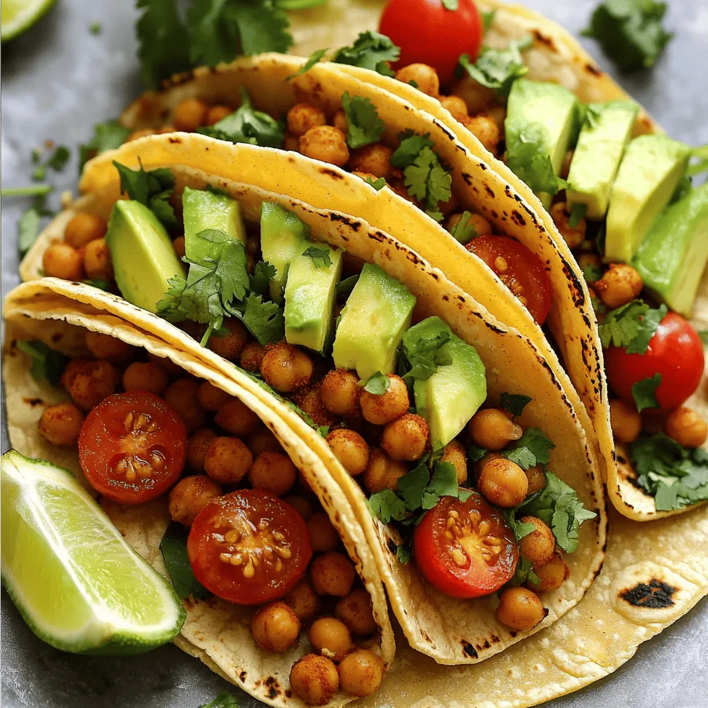 Um diese Tacos zuzubereiten, brauchen wir einige wichtige Zutaten. Hier ist die Liste: - 1 Dose (450 g) Kichererbsen, abgetropft und abgespült - 1 Esslöffel Olivenöl - 1 Teelöffel geräuchertes Paprikapulver - 1 Teelöffel Kreuzkümmel - 1/2 Teelöffel Cayennepfeffer (nach Geschmack anpassen) - 1/2 Teelöffel Knoblauchpulver - Salz und Pfeffer nach Geschmack - 1 Avocado, in Scheiben geschnitten - 1 Tasse Kirschtomaten, halbiert - 1/4 Tasse frischer Koriander, gehackt - 6 kleine Mais- oder Weizentortillas - Limettenviertel, zum Servieren Kichererbsen sind die Hauptzutat. Sie sind nahrhaft und geben den Tacos eine tolle Textur. Die Gewürze sind der Schlüssel zu diesem Gericht. Sie machen die Kichererbsen würzig und aromatisch. - Geräuchertes Paprikapulver gibt einen rauchigen Geschmack. - Kreuzkümmel bringt Erde und Tiefe. - Cayennepfeffer fügt Schärfe hinzu, die du nach deinem Geschmack anpassen kannst. - Knoblauchpulver sorgt für ein reichhaltiges Aroma. Diese Mischung von Gewürzen verwandelt einfache Kichererbsen in ein Geschmackserlebnis. Die Tacos schmecken großartig mit frischen Beilagen. Hier sind einige, die ich empfehle: - Avocadoscheiben für Cremigkeit - Kirschtomaten für eine süße Note - Frischer Koriander als frische Komponente - Limettenviertel, um einen spritzigen Geschmack zu verleihen Jede Beilage bringt etwas Einzigartiges. Sie machen die Tacos frischer und lebendiger. Du kannst die Tacos nach deinem eigenen Geschmack anpassen. Für die vollständige Zubereitung sieh dir das Full Recipe an. Zuerst öffne die Dose Kichererbsen. Spüle sie gut ab, um den Salzwasser-Geschmack zu entfernen. Lass sie dann abtropfen. Kichererbsen sind die Hauptzutat. Sie sind proteinreich und sehr gesund. Du kannst auch frische Kichererbsen verwenden, wenn du sie vorher kochst. Jetzt erhitze das Olivenöl in einer Pfanne. Gib die Kichererbsen hinein und brate sie für 2-3 Minuten. Die Kichererbsen sollten leicht knusprig werden. Streue dann das geräucherte Paprikapulver, Kreuzkümmel, Cayennepfeffer und Knoblauchpulver über die Kichererbsen. Rühre alles gut um. So verteilen sich die Gewürze gut. Koche die Mischung für weitere 5-7 Minuten. Die Kichererbsen sollten heiß und aromatisch sein. Wärme die Tortillas in einer anderen Pfanne oder Mikrowelle. Sie sollten weich und biegsam sein. Nimm eine Tortilla und füge einen Löffel der würzigen Kichererbsen hinzu. Toppe die Tacos mit Avocadoscheiben, Kirschtomaten und frischem Koriander. Serviere Limettenviertel dazu. So kann jeder die Tacos nach Geschmack würzen. Für eine schöne Präsentation lege die Tacos auf einen bunten Teller. Füge einen Zweig Koriander als Garnitur hinzu. Für das vollständige Rezept, schau dir die Details in der [Full Recipe] an. Um die Kichererbsen richtig knusprig zu machen, sind einige Tricks nötig. Ich empfehle, die Kichererbsen gut abzutropfen und trocken zu tupfen. Feuchtigkeit macht sie weich. In der Pfanne sollten sie bei mittlerer Hitze braten. Rühren Sie sie gelegentlich um. So bräunen sie gleichmäßig. Lassen Sie sie für 5 bis 7 Minuten braten, bis sie knusprig sind. Fügen Sie die Gewürze dann hinzu, damit sie nicht verbrennen. Die Wahl der Tortillas ist wichtig für den Geschmack. Mais-Tortillas sind traditionell und haben einen tollen Geschmack. Weizentortillas sind weich und passen gut zu den Kichererbsen. Erwärmen Sie die Tortillas in der Pfanne oder Mikrowelle. In der Pfanne werden sie schön warm und leicht knusprig. In der Mikrowelle geht es schneller, aber die Textur kann weicher sein. Jeder hat andere Geschmacksvorlieben. Fügen Sie Zutaten hinzu, die Ihnen gefallen. Zum Beispiel können Sie Jalapeños für mehr Schärfe verwenden. Eine Schicht Hummus unter die Kichererbsen bringt Cremigkeit. Fügen Sie Käse für einen reichen Geschmack hinzu. Experimentieren Sie mit verschiedenen Toppings. Guacamole oder Salsa können die Tacos aufpeppen. Finden Sie Ihre perfekte Kombination, um die Tacos noch besser zu machen. Sie können die vollständige Anleitung im [Full Recipe] finden. {{image_4}} Die würzigen Kichererbsen-Tacos sind schon sehr vielseitig. Sie passen gut zu vielen Diäten. Wenn Sie Vegetarier oder Veganer sind, haben Sie Glück. Diese Tacos sind von Natur aus vegan. Sie kommen ganz ohne Fleisch aus. Sie können die Füllung mit anderen Hülsenfrüchten wie schwarzen Bohnen oder Linsen ändern. Das gibt einen neuen Geschmack. Sehen Sie sich die Füllungen und Toppings an. Sie können Ihrer Kreativität freien Lauf lassen. Probieren Sie geröstetes Gemüse wie Paprika oder Zucchini. Diese bringen mehr Farbe und Geschmack. Für etwas Crunch können Sie gehackte Nüsse oder Samen hinzufügen. Auch Käse oder Joghurt sind tolle Optionen, wenn Sie es nicht vegan halten. Möchten Sie die Schärfe anpassen? Das ist einfach! Fügen Sie mehr oder weniger Cayennepfeffer hinzu. Sie können auch frische Chilis verwenden, wenn Sie es wirklich scharf mögen. Wenn Sie es mild mögen, lassen Sie den Cayennepfeffer einfach weg. Genießen Sie die Tacos nach Ihrem eigenen Geschmack. Ich finde es spannend, verschiedene Schärfegrade zu testen. So bleibt das Essen immer interessant. Für das komplette Rezept schauen Sie hier: [Full Recipe]. Wenn du Füllung übrig hast, lagere sie in einem luftdichten Behälter. Achte darauf, dass die Kichererbsen gut abgedeckt sind. So bleiben sie frisch. Du kannst die Füllung auch in Portionen aufteilen. So hast du für schnelle Snacks immer etwas parat. Um die Füllung in der Mikrowelle zu erwärmen, verwende eine mikrowellengeeignete Schüssel. Decke die Schüssel mit einem feuchten Küchentuch ab, damit die Kichererbsen nicht austrocknen. Erhitze sie in kurzen Intervallen von 30 Sekunden. Rühre dazwischen um. Wenn du das Rezept wiederholen möchtest, kannst du die Kichererbsen gleich doppelt machen. Sie sind schnell zubereitet und schmecken beim nächsten Mal genauso gut. Die Kichererbsen halten sich in einem luftdichten Behälter im Kühlschrank etwa 3-4 Tage. Die Tortillas bleiben 1-2 Wochen frisch, wenn du sie richtig lagerst. Achte darauf, sie in einer verschlossenen Tüte zu halten. Avocados sollten frisch genutzt werden, da sie schnell braun werden. Verwende sie daher am besten am Tag des Kochens. Die Schärfe der Kichererbsen-Tacos hängt vom Cayennepfeffer ab. Ich empfehle, mit 1/2 Teelöffel zu starten. Wenn du es schärfer magst, füge mehr hinzu. Die Gewürze kombinieren sich gut und geben den Tacos einen tollen Kick. Du kannst sie auch mild halten, indem du den Cayennepfeffer ganz weglässt. So passen sie für alle Geschmäcker. Frischen Koriander findest du in vielen Supermärkten. Oft ist er in der Gemüseabteilung. Du kannst auch lokale Märkte besuchen. Diese bieten oft frische Kräuter an. Wenn du frischen Koriander nicht findest, versuche Petersilie als Ersatz. Sie hat zwar einen anderen Geschmack, sieht aber auch toll aus. Es gibt viele tolle Alternativen zu Tortillas. Du kannst Salatblätter verwenden, um eine Low-Carb-Option zu haben. Auch Reis- oder Nori-Blätter sind eine gute Wahl. Für Glutenfreiheit sind Mais-Tortillas eine ausgezeichnete Option. Experimentiere mit verschiedenen Füllungen und Formen. So findest du die perfekte Kombination für deinen Geschmack. In diesem Artikel haben wir die Hauptzutaten für würzige Kichererbsen-Tacos erkundet. Wir haben die zubereitung und die besten Tipps für knusprige Kichererbsen besprochen. Variationen bieten viele Möglichkeiten, die Tacos anzupassen. Außerdem gibt es wichtige Lagerungshinweise, damit nichts verschwendet wird. Denke an deine Vorlieben und experimentiere. Kichererbsen-Tacos sind gesund und lecker. Bereite sie nach deinem Geschmack zu. Viel Spaß beim Kochen und Genießen!