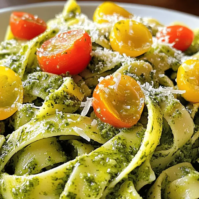 Für die perfekte Zitronen-Basilikum-Pesto-Pasta benötigst du einige einfache Zutaten. Hier sind die Hauptzutaten, die du brauchst: - 2 Tassen frische Basilikumblätter - 1/4 Tasse Walnüsse (oder Pinienkerne) - 1/4 Tasse geriebener Parmesan-Käse - 2 Knoblauchzehen, fein gehackt - 1/2 Tasse kaltgepresstes Olivenöl - Schale und Saft von 1 Zitrone - Salz und Pfeffer nach Geschmack - 340 g Pasta nach Wahl (Spaghetti oder Fettuccine sind ideal) - Cherrytomaten, halbiert (zur Garnierung) - Zusätzlich geriebener Parmesan (zum Servieren) Diese Zutaten bringen frische und Geschmack in dein Gericht. Das Pesto wird durch die Kombination von Basilikum und Zitrone besonders hell und lebendig. Es gibt viele Nussoptionen für dein Pesto. Walnüsse sind eine beliebte Wahl, aber auch Pinienkerne sind großartig. Du kannst auch Mandeln oder Cashews verwenden. Jede Nussart gibt dem Pesto einen eigenen Geschmack. Experimentiere mit verschiedenen Nüssen, um deine Lieblingskombination zu finden. Die Wahl der besten Zutaten ist wichtig. Achte darauf, frische Basilikumblätter zu verwenden. Sie sollten leuchtend grün und duftend sein. Wenn du die Zitronen auswählst, greife nach festen, schweren Früchten. Diese haben mehr Saft. Verwende außerdem hochwertigen Parmesan, denn der Geschmack macht einen großen Unterschied. Achte darauf, dass dein Olivenöl kaltgepresst ist. Das sorgt für einen intensiven Geschmack in deinem Pesto. Wenn du die Zutaten gut auswählst, wird dein Gericht einfach köstlich! Für das vollständige Rezept schau dir die [Full Recipe] an. Um die Pasta perfekt zu kochen, brauchen Sie einen großen Topf. Füllen Sie ihn mit gesalzenem Wasser und bringen Sie es zum Kochen. Fügen Sie die Pasta hinzu und kochen Sie sie nach den Anweisungen auf der Verpackung. Achten Sie darauf, dass die Nudeln al dente sind, also noch bissfest. Wenn die Pasta fertig ist, heben Sie 1/2 Tasse Nudelwasser auf. Gießen Sie die Pasta dann ab und stellen Sie sie beiseite. Jetzt beginnt der Spaß! Nehmen Sie eine Küchenmaschine und fügen Sie die frischen Basilikumblätter, Walnüsse, Parmesan, Knoblauch, Zitronenschale und Zitronensaft hinzu. Pulsieren Sie die Mischung, bis alles grob gehackt ist. Lassen Sie die Maschine laufen und gießen Sie langsam das Olivenöl hinein. So wird das Pesto schön glatt und cremig. Wenn es zu dick ist, fügen Sie etwas von dem reservierten Nudelwasser hinzu, um die Konsistenz anzupassen. In einer großen Schüssel vermischen Sie die gekochte Pasta mit dem Zitronen-Basilikum-Pesto. Achten Sie darauf, dass alle Nudeln gut bedeckt sind. Schmecken Sie das Gericht mit Salz und Pfeffer ab. Für die Garnierung verteilen Sie die Pasta auf Servierplatten. Fügen Sie halbierte Cherrytomaten und zusätzlich geriebenen Parmesan hinzu. So sieht Ihr Gericht nicht nur toll aus, sondern schmeckt auch köstlich! Um dein Pesto perfekt zu machen, achte auf die Zutaten. Verwende frische Basilikumblätter für den besten Geschmack. Zerhacke die Nüsse grob, damit sie gut mit den anderen Zutaten vermischt werden. Achte darauf, das Olivenöl langsam hinzuzufügen, während die Küchenmaschine läuft. So wird das Pesto schön cremig. Wenn du das Pesto zu lange mixt, wird es bitter. Pulsieren ist der Schlüssel. Wenn du keinen Parmesan magst oder eine Allergie hast, gibt es Alternativen. Du kannst Hefeflocken verwenden. Sie geben einen ähnlichen Geschmack, sind vegan und gesund. Cashew-Käse ist eine weitere tolle Option. Er gibt eine cremige Textur und einen reichhaltigen Geschmack. Probiere auch Pecorino oder Grana Padano für einen anderen Käsegeschmack. Das Nudelwasser ist dein Geheimnis für die perfekte Konsistenz. Es hat Stärke, die hilft, das Pesto zu binden. Wenn dein Pesto zu dick ist, füge langsam etwas Nudelwasser hinzu. Rühre gut um, bis die Mischung die gewünschte Cremigkeit hat. Nudelwasser kann auch helfen, die Aromen zu verbinden. Es ist ein einfacher Trick, um dein Gericht noch besser zu machen. Für das gesamte Rezept, schaue dir die [Full Recipe] an. {{image_4}} Wenn du eine vegetarische oder vegane Version von Zitronen-Basilikum-Pesto-Pasta machen möchtest, gibt es tolle Alternativen. Lass einfach den Parmesan-Käse weg. Du kannst auch Nüsse oder Hefeflocken hinzufügen, um den Käsegeschmack zu ersetzen. Diese Variationen machen das Pesto ebenso lecker und cremig. Um deiner Pasta mehr Geschmack zu verleihen, füge einige frische Zutaten hinzu. Du kannst Chilis verwenden, wenn du es scharf magst. Zucchini sind eine tolle Wahl, um etwas Gemüse hinzuzufügen. Schneide sie in kleine Stücke und brate sie in etwas Olivenöl an. Das bringt eine schöne Textur und einen frischen Geschmack. Die Wahl der Nudeln kann das Gericht verändern. Spaghetti und Fettuccine sind klassisch, aber du kannst auch andere Sorten verwenden. Versuche Reisnudeln für eine glutenfreie Option oder Zucchini-Nudeln für ein leichtes Gericht. Jede Nudel bringt ihren eigenen Charakter in das Rezept. Um Pesto frisch zu halten, fülle es in ein Glas. Drücke die Luft heraus, bevor du den Deckel schließt. Ein dünner Film Olivenöl auf der Oberfläche hilft, das Pesto grün zu halten. So bleibt der Geschmack länger erhalten. Bewahre gekochte Pasta in einem luftdichten Behälter auf. Lass die Pasta vollständig abkühlen, bevor du sie verpackst. Füge etwas Olivenöl hinzu, um ein Zusammenkleben zu verhindern. Lagere die Pasta im Kühlschrank und verbrauche sie innerhalb von drei Tagen. Im Kühlschrank bleibt das Pesto etwa eine Woche frisch. Du kannst auch Pesto einfrieren. Fülle es in Eiswürfelschalen und friere es ein. So hast du immer eine Portion bereit. Gekochte Pasta hält im Kühlschrank drei bis fünf Tage. Im Gefrierschrank kann sie bis zu drei Monate aufbewahrt werden. Selbstgemachtes Pesto hält sich gut im Kühlschrank. Du kannst es dort bis zu einer Woche aufbewahren. Achte darauf, dass es gut verpackt ist. Ein luftdichter Behälter ist ideal. Um die Haltbarkeit zu verlängern, kannst du eine Schicht Olivenöl auf die Pesto-Oberfläche geben. Das schützt das Pesto vor Luft und macht es länger frisch. Ja, du kannst Pesto im Voraus zubereiten. Es ist eine tolle Zeitersparnis für schnelle Mahlzeiten. Bereite das Pesto einfach einen Tag vorher vor. Bewahre es dann im Kühlschrank auf. Du kannst es auch in kleinen Portionen einfrieren. So hast du immer Pesto zur Hand, wenn du Lust auf eine schnelle Pasta hast. Übrig gebliebenes Pesto ist vielseitig einsetzbar. Du kannst es als Aufstrich für Sandwiches verwenden. Es passt auch gut zu gegrilltem Gemüse oder als Dip für Brot. Du kannst es auch in einer Suppe verwenden, um den Geschmack zu verstärken. Sei kreativ und experimentiere mit den Resten! In diesem Artikel haben wir die wichtigsten Zutaten für Zitronen-Basilikum-Pesto-Pasta besprochen. Ich habe dir gezeigt, wie du Pasta und Pesto Schritt für Schritt zubereitest. Mit einfachen Tipps und Tricks gelingt dir das Pesto perfekt. Zudem haben wir über Variationen und die richtige Aufbewahrung gesprochen. Denke daran: Frische Zutaten sind der Schlüssel zum besten Geschmack. Probiere die verschiedenen Optionen aus und finde deine Lieblingsversion!