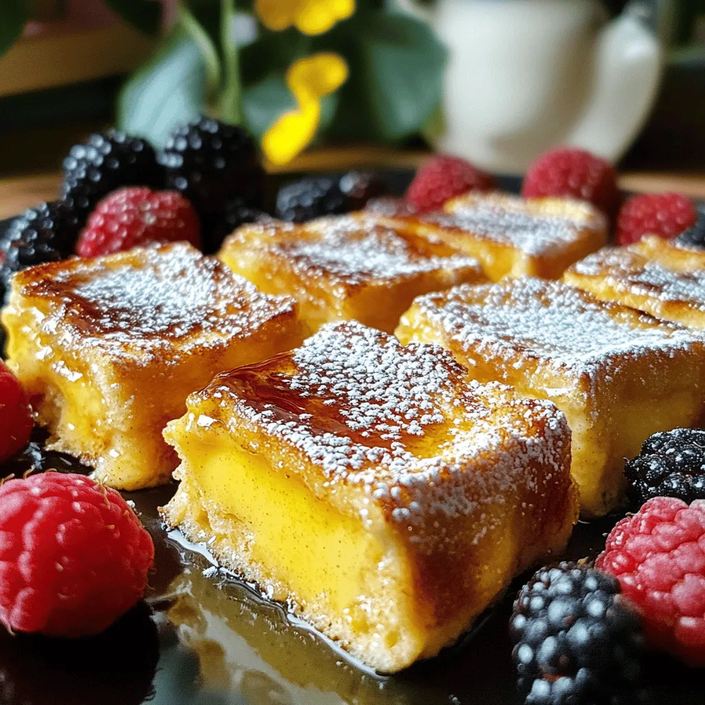- 1 Laib Challah-Brot - 4 große Eier - 1 Tasse Vollmilch - 1 Tasse Schlagsahne - 1/2 Tasse Zucker Die Hauptzutaten sind einfach zu finden. Das Challah-Brot ist weich und hat eine tolle Struktur. Die Eier geben der Mischung die richtige Konsistenz. Vollmilch und Schlagsahne sorgen für den cremigen Geschmack. Der Zucker bringt die Süße, die wir lieben. - 1 Esslöffel Vanilleextrakt - 1 Teelöffel gemahlener Zimt - 1/4 Teelöffel Salz - 1/2 Tasse brauner Zucker (für das Topping) - Frische Beeren, Puderzucker Diese Zutaten machen das Gericht besonders. Vanilleextrakt bringt ein tolles Aroma. Zimt gibt eine warme Note. Das Salz verstärkt den Geschmack. Der braune Zucker ist für das knusprige Topping. Frische Beeren und Puderzucker machen das Gericht schön und lecker. Das vollständige Rezept findest du im Abschnitt "Übernacht Crème Brûlée French Toast". Beginne damit, eine gefettete Backform zu nehmen. Lege dann den Boden mit den Challah-Brotscheiben aus. Ordne die Scheiben leicht überlappend an. So vielsaftiger und gleichmäßiger wird dein French Toast. Jetzt kommt der aufregende Teil! In einer großen Schüssel verquirlst du die Eier, die Vollmilch, die Sahne und den Zucker. Achte darauf, dass alles gut vermischt ist. Dann fügst du den Vanilleextrakt, den Zimt und das Salz hinzu. Mische alles noch einmal gut durch. Diese Custard-Mischung gibt dem Brot den tollen Geschmack. Gieße die Custard gleichmäßig über die Brotscheiben. Drücke das Brot sanft nach unten, damit es die Flüssigkeit aufnimmt. Dann decke die Backform mit Frischhaltefolie ab und stelle sie über Nacht in den Kühlschrank. So kann das Brot die Aromen gut aufnehmen. Heize am nächsten Morgen den Ofen auf 175°C vor. Nimm die Frischhaltefolie ab und schiebe das Brot in den Ofen. Backe es etwa 35 bis 40 Minuten lang, bis es goldbraun und leicht aufgegangen ist. Wenn es fertig ist, streue den braunen Zucker gleichmäßig darüber. Jetzt kommt der spaßige Teil! Nimm einen Küchenbrenner und karamellisiere den Zucker, bis er sprudelt und goldbraun ist. Alternativ kannst du die Form unter den Grill stellen. Achte darauf, dass du dabei gut aufpasst, damit nichts verbrennt. Schneide das Brot in Portionen und garniere es mit frischen Beeren. Du kannst auch etwas Puderzucker darüber streuen. So sieht es noch schöner aus! - Brotsorten für die beste Konsistenz: Ich empfehle, Challah-Brot zu verwenden. Es hat eine weiche, leicht süße Struktur. Alternativ können Sie Brioche verwenden, um eine ähnliche Konsistenz zu erzielen. Beide Brotsorten nehmen die Flüssigkeit gut auf. - Hinweise zur Karamellisierung des Zuckers: Um den Zucker perfekt zu karamellisieren, nutzen Sie einen Küchenbrenner. Halten Sie ihn gleichmäßig über die Zuckerschicht. Wenn Sie keinen Brenner haben, können Sie die Form auch unter den Grill legen. Achten Sie darauf, dass Sie nicht zu nah kommen. Es könnte schnell verbrennen. - Frische Beeren und Puderzucker als Garnitur: Frische Beeren wie Erdbeeren oder Himbeeren passen gut. Sie bieten eine schöne Farbe und einen frischen Geschmack. Bestäuben Sie das Gericht mit Puderzucker für eine süße Note. Das macht es besonders und einladend. - Ahornsirup als Beilage: Ahornsirup passt perfekt zu diesem Gericht. Es ergänzt die süßen Aromen des Crème Brûlée und gibt einen zusätzlichen Geschmackskick. Servieren Sie ihn warm, damit er köstlich fließt. - Wie man die Zubereitung effizient plant: Beginnen Sie mit der Zubereitung am Abend. So können Sie das Gericht über Nacht kühlen. Am Morgen müssen Sie nur noch backen. Das spart Zeit und Stress. - Vorbereiten für ein Frühstück oder Brunch: Wenn Sie Gäste haben, ist dieses Rezept ideal. Bereiten Sie alles am Vorabend vor. So können Sie sich am Morgen auf die Unterhaltung Ihrer Gäste konzentrieren und müssen nicht lange in der Küche stehen. Das macht den Brunch noch entspannter. Für die vollständige Anleitung und alle Details schauen Sie sich das vollständige Rezept an. {{image_4}} Möchten Sie Ihr Frühstück aufpeppen? Fügen Sie Schokolade oder Nüsse hinzu. Ein paar Schokoladenstückchen bringen süßen Genuss. Walnüsse oder Mandeln verleihen einen knusprigen Biss. Alternativ können Sie frische Früchte verwenden. Erdbeeren, Himbeeren oder Bananen passen perfekt. Diese fruchtigen Alternativen sorgen für frische Aromen. Für eine glutenfreie Variante nutzen Sie glutenfreies Brot. Viele Sorten sind jetzt im Handel erhältlich. Achten Sie darauf, die Flüssigkeitsmenge leicht anzupassen. Glutenfreies Brot kann mehr oder weniger Flüssigkeit aufnehmen. Testen Sie es aus, um die perfekte Konsistenz zu finden. Möchten Sie eine vegane Version? Ersetzen Sie die Eier durch einen pflanzlichen Ersatz. Apfelmus oder Leinsamen funktionieren gut. Für die Milchprodukte nutzen Sie pflanzliche Milch. Mandeldrink oder Hafermilch sind gute Optionen. Denken Sie daran, auch pflanzliche Sahne für die Cremigkeit zu verwenden. So bleibt der Genuss erhalten, ohne tierische Produkte. Um die Reste des Übernacht Crème Brûlée French Toast frisch zu halten, lege sie in den Kühlschrank. Verwende einen luftdichten Behälter, um die Feuchtigkeit zu bewahren. Das hilft auch, den köstlichen Geschmack zu erhalten. Achte darauf, die Portionen so schnell wie möglich zu essen, um die beste Qualität zu genießen. Um Austrocknung zu vermeiden, kannst du ein leicht feuchtes Küchentuch über die Reste legen. Diese Methode hilft, das Brot saftig zu halten. Das ist besonders wichtig, wenn du das Gericht mehr als einen Tag lang aufbewahrst. Wenn du die Reste für später aufbewahren möchtest, kannst du sie einfrieren. Schneide die Portionen in Quadrate und lege sie in Gefrierbeutel. Entferne die Luft, um Gefrierbrand zu vermeiden. So bleiben die Aromen erhalten. Die Haltbarkeit im Gefrierfach beträgt etwa drei Monate. Zum Wiederaufwärmen nimm die Portionen aus dem Gefrierfach und lasse sie im Kühlschrank über Nacht auftauen. Du kannst sie dann im Ofen oder in der Mikrowelle aufwärmen. Das Auftauen im Kühlschrank sorgt dafür, dass sie gleichmäßig warm werden. Um den Übernacht Crème Brûlée French Toast wieder zu genießen, heize den Ofen auf 175 °C vor. Lege die Portionen auf ein Backblech und wärme sie etwa 10 bis 15 Minuten lang auf. Alternativ kannst du die Mikrowelle verwenden, aber achte darauf, sie in kurzen Intervallen zu erwärmen, damit sie nicht zäh werden. Um die Textur wiederzbeleben, kannst du etwas frische Sahne oder Milch hinzufügen, bevor du sie aufwärmst. Das gibt dem Brot wieder die nötige Feuchtigkeit. So bleibt es lecker und weich, wie frisch zubereitet. Der beste Brottyp für dieses Gericht ist Challah. Es ist weich und süß. Dieses Brot nimmt die Flüssigkeit gut auf. Vorteile von Challah: - Weiche Textur - Gute Süße - Hält die Form Andere Optionen sind Brioche oder sogar französisches Brot. Beide sind ebenfalls gut, aber sie können etwas fester sein. Nachteile: - Brioche kann zu fettig sein. - Französisches Brot kann weniger Geschmack haben. Dieser French Toast hält sich bis zu 3 Tage im Kühlschrank. Lagere ihn in einem luftdichten Behälter. So bleibt er frisch. Wenn du Reste hast, schau, ob sie noch gut riechen. Achte auf Schimmel oder eine veränderte Textur. Ja, du kannst das Rezept leicht anpassen. Du kannst mehr Gewürze hinzufügen oder die Zuckermenge reduzieren. Denk auch an verschiedene Toppings, wie Nüsse oder Schokolade. Wenn du eine glutenfreie Option möchtest, probiere glutenfreies Brot. Für vegane Alternativen verwende pflanzliche Milch und Eierersatz. Ja, dieses Rezept ist perfekt für besondere Anlässe. Du kannst es für Brunch-Partys oder Feiertagsfrühstücke zubereiten. Es sieht toll aus und schmeckt fantastisch. Füge frische Beeren oder Puderzucker hinzu, um es noch festlicher zu machen. Du könntest auch eine große Portion für Gäste zubereiten. Das vollständige Rezept für Übernacht Crème Brûlée French Toast findest du [hier](#). Zusammengefasst zeigt dieses Rezept, wie man einen köstlichen Crème Brûlée French Toast zubereitet. Du benötigst einfache Zutaten wie Challah-Brot, Eier und Milch. Die Zubereitung ist klar strukturiert, vom Vorbereiten bis zum Karamellisieren. Vergiss nicht, Tipps für Varianten und Lagerung zu beachten. Experimentiere gerne mit Aromen und passe das Rezept an deine Wünsche an. Dieses Gericht verleiht jedem Frühstück einen besonderen Glanz und ist perfekt für jeden Anlass. Viel Spaß beim Ausprobieren!