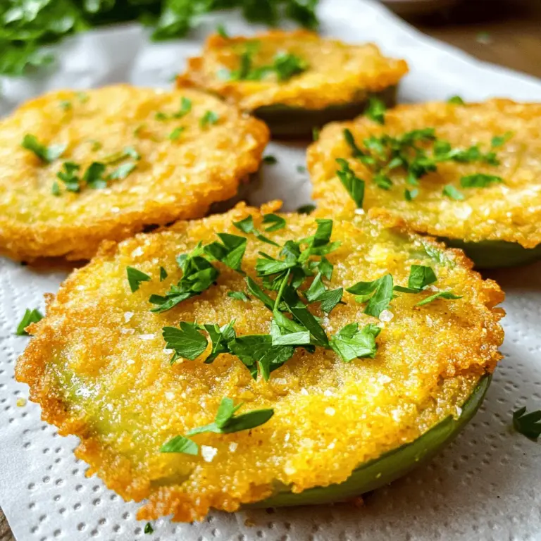 - 4 mittelgroße grüne Tomaten - 1 Tasse Buttermilch - 1 Tasse Maismehl - ½ Tasse Weizenmehl - 1 Teelöffel Paprika - ½ Teelöffel Knoblauchpulver - ½ Teelöffel Cayennepfeffer - Salz und schwarzer Pfeffer - Pflanzenöl zum Frittieren - Küchenthermometer - Schaumlöffel und Küchenpapier Um die besten frittierten grünen Tomaten zu machen, brauchen wir frische Zutaten. Ich wähle immer feste, grüne Tomaten. Sie sind perfekt für diese Methode. Wir verwenden Buttermilch für den besonderen Geschmack und die zarte Textur. Die Mischung aus Mais- und Weizenmehl gibt den Tomaten die richtige Knusprigkeit. Die Gewürze sind wichtig. Paprika bringt Farbe und Geschmack. Knoblauchpulver fügt Tiefe hinzu. Der Cayennepfeffer gibt einen kleinen Kick, aber du kannst die Menge nach deinem Geschmack anpassen. Salz und schwarzer Pfeffer runden alles ab. Für das Frittieren brauchen wir Pflanzenöl. Achte darauf, das richtige Öl zu wählen, um den besten Geschmack zu bekommen. Ein Küchenthermometer hilft, die ideale Temperatur zu kontrollieren. So werden die Tomaten gleichmäßig knusprig. Diese Zutaten sind der Schlüssel zu einem tollen Gericht. Wenn du die Schritte befolgst, wird dein Ergebnis einfach lecker sein. Du kannst auch den [Full Recipe] ausprobieren, um mehr Details zu bekommen. Zuerst schneide ich die grünen Tomaten in Scheiben. Die Scheiben sollten etwa 1,25 cm dick sein. So werden sie gleichmäßig gar und knusprig. Dann bereite ich die Buttermilch vor. Ich nehme eine Tasse Buttermilch und stelle sie in eine Schüssel. Diese Buttermilch wird die Tomaten gleich schön feucht machen. Jetzt mische ich die Mehlmischung. Dazu nehme ich eine Schüssel und gebe ein Tasse Maismehl und eine halbe Tasse Weizenmehl hinein. Dann füge ich einen Teelöffel Paprika, einen halben Teelöffel Knoblauchpulver und einen halben Teelöffel Cayennepfeffer hinzu. Ich salze und pfeffere die Mischung nach Geschmack. Ich rühre alles gut um, bis es gleichmäßig ist. Nun tauche ich jede Tomatenscheibe in die Buttermilch. Danach wende ich sie in der Mehlmischung. Ich drücke leicht, damit die Panade gut haftet. Das sorgt für einen tollen crunch! Ich erhitze Pflanzenöl in einer großen Pfanne. Ich benutze ein Küchenthermometer, um die Temperatur zu überprüfen. Das Öl sollte etwa 175°C heiß sein. Dann lege ich die panierten Tomatenscheiben vorsichtig in das heiße Öl. Ich frittieren die Tomaten in Chargen, damit die Pfanne nicht zu voll wird. Jede Seite lasse ich etwa 3 bis 4 Minuten frittieren, bis sie goldbraun und knusprig sind. Wenn sie fertig sind, nehme ich die Tomaten mit einem Schaumlöffel heraus und lege sie auf ein mit Küchenpapier ausgelegten Teller. Das Papier nimmt das überschüssige Öl auf. So einfach ist es, knusprige Fried Green Tomatoes zuzubereiten. Für das vollständige Rezept schaue auf [Full Recipe]. Um perfekte frittierte grüne Tomaten zuzubereiten, müssen Sie die Temperatur des Öls kontrollieren. Das Öl sollte heiß genug sein, etwa 175 °C. Ein Küchenthermometer hilft hier sehr. Wenn das Öl zu kalt ist, saugen die Tomaten mehr Fett auf. Wenn es zu heiß ist, brennen sie schnell an. Batch-Frittierung ist ebenfalls wichtig. Frittieren Sie die Tomaten in kleinen Mengen, damit sie gleichmäßig garen. Überfüllen Sie die Pfanne nicht. So bleiben die Tomaten knusprig und lecker. Für eine knusprige Panade empfehle ich die Verwendung von Tapiokamehl oder Maisstärke. Diese Zutaten machen die Kruste besonders knackig. Achten Sie darauf, die Tomaten gut in der Mehlmischung zu wälzen. Drücken Sie leicht, damit die Panade gut haftet. Nach dem Frittieren ist das richtige Abtropfen wichtig. Legen Sie die Tomaten auf Küchenpapier. So entfernen Sie überschüssiges Öl und die Panade bleibt schön knusprig. Die beste Portionsgröße für servieren liegt bei zwei bis drei Scheiben pro Person. Diese Menge ist perfekt als Snack oder Beilage. Für Beilagen empfehle ich einen frischen Salat oder einen würzigen Dip. Eine scharfe Sauce passt gut dazu. Auch ein Joghurt-Dip bringt Frische in das Gericht. Wenn Sie mehr Ideen suchen, schauen Sie sich die [Full Recipe] für weitere Inspiration an. {{image_4}} Fried Green Tomatoes sind nicht nur einfach, sie können auch spannend sein. Sie können verschiedene Gewürze und Kräuter hinzufügen. Zum Beispiel, versuchen Sie eine Mischung aus Thymian und Oregano. Das gibt einen frischen Geschmack. Eine scharfe Version ist auch möglich. Fügen Sie etwas Jalapeño hinzu. Hacken Sie es fein und mischen Sie es in die Mehlmischung. Das gibt einen tollen Kick. Für vegane Varianten können Sie Pflanzenmilch verwenden. Das ersetzt die Buttermilch sehr gut. So bleibt das Gericht pflanzenbasiert und lecker. Auch das Mehl kann variieren. Verwenden Sie glutenfreies Mehl, wenn nötig. Es gibt viele Optionen, die gut funktionieren. Servieren Sie die Fried Green Tomatoes mit verschiedenen Dips. Ein einfacher Joghurt-Dip passt gut dazu. Auch eine scharfe Salsa ist eine tolle Wahl. Präsentieren Sie die Tomaten auf einer schönen Platte. Sie können sie mit frischen Kräutern garnieren. So wirken sie noch ansprechender. Probieren Sie die [Full Recipe] für mehr Ideen. Frittierte grüne Tomaten sind eine echte Delikatesse. Ich bewahre meine Reste immer in einem luftdichten Behälter auf. So bleiben sie frisch und lecker. Im Kühlschrank halten sie sich bis zu drei Tage. Achte darauf, dass sie vollständig abgekühlt sind, bevor du sie verpackst. Das verhindert, dass sich Kondenswasser bildet, welches die Tomaten matschig macht. Wenn es Zeit zum Aufwärmen ist, nutze den Ofen. Heize ihn auf 180 Grad Celsius vor. Lege die Tomaten auf ein Blech und backe sie für etwa 10 Minuten. So werden sie wieder knusprig. Setze sie nicht in die Mikrowelle. Das macht sie weich und matschig, was wir vermeiden wollen. Falls du noch ungebackene Tomaten hast, kannst du sie einfrieren. Lege die panierten Tomatenscheiben auf ein Blech und friere sie ein. Nach ein paar Stunden kannst du sie in einen Beutel umfüllen. So hast du immer einen leckeren Snack bereit. Wenn du die gebackenen Tomaten einfrieren möchtest, achte darauf, sie gut abkühlen zu lassen. Zum Auftauen lege sie einfach in den Kühlschrank über Nacht. Erwärme sie dann wie beschrieben im Ofen für das beste Ergebnis. Die besten Tomaten für Fried Green Tomatoes sind grüne Tomaten. Diese Tomaten sind unreif und haben einen festen Biss. Sie sind sauer und geben dem Gericht einen tollen Geschmack. Rote Tomaten sind reif und sehr süß. Sie sind nicht ideal für dieses Rezept, weil sie beim Frittieren matschig werden. Die Zubereitung von Fried Green Tomatoes dauert insgesamt etwa 30 Minuten. Die Vorbereitung, also das Schneiden und Marinieren der Tomaten, dauert etwa 15 Minuten. Das Frittieren dauert weitere 15 Minuten. So können Sie schnell eine leckere Mahlzeit zubereiten. In vielen Südstaaten-Restaurants finden Sie Fried Green Tomatoes auf der Speisekarte. Diese Restaurants bieten oft regionale Küche an. Achten Sie auf Lokale, die sich auf Südstaatengerichte spezialisiert haben. Viele bieten diese köstlichen Tomaten als Vorspeise oder Beilage an. Ja, Sie können Fried Green Tomatoes im Voraus zubereiten. Bereiten Sie die Tomaten und die Panade vor. Lagern Sie beides getrennt im Kühlschrank. Wenn Sie sie später frittieren, werden sie knusprig. Achten Sie darauf, dass die Tomaten frisch und fest sind. Zu Fried Green Tomatoes passen viele Beilagen. Hier sind einige Vorschläge: - Coleslaw für einen knackigen Kontrast - Maisbrot für einen herzhaften Geschmack - Gegrilltes Gemüse, um die Mahlzeit aufzufrischen - Ein leichter Salat für zusätzliche Frische Trinken Sie dazu einen kühlen Eistee oder ein leichtes Bier für das perfekte Erlebnis. Fried Green Tomatoes sind einfach zuzubereiten und bieten viele Variationen. Du hast gelernt, wie man die Tomaten richtig vorbereitet und frittiert. Die Tipps helfen dir, jede Portion perfekt zu machen. Beachte auch, wie du Reste lagern und aufwärmen kannst. Mit den richtigen Zutaten und der Technik hast du ein schmackhaftes Gericht. Probiere die verschiedenen Varianten aus, um dein Favorite zu finden. Jetzt bist du bereit, selbst knusprige Fried Green Tomatoes zu kreieren!