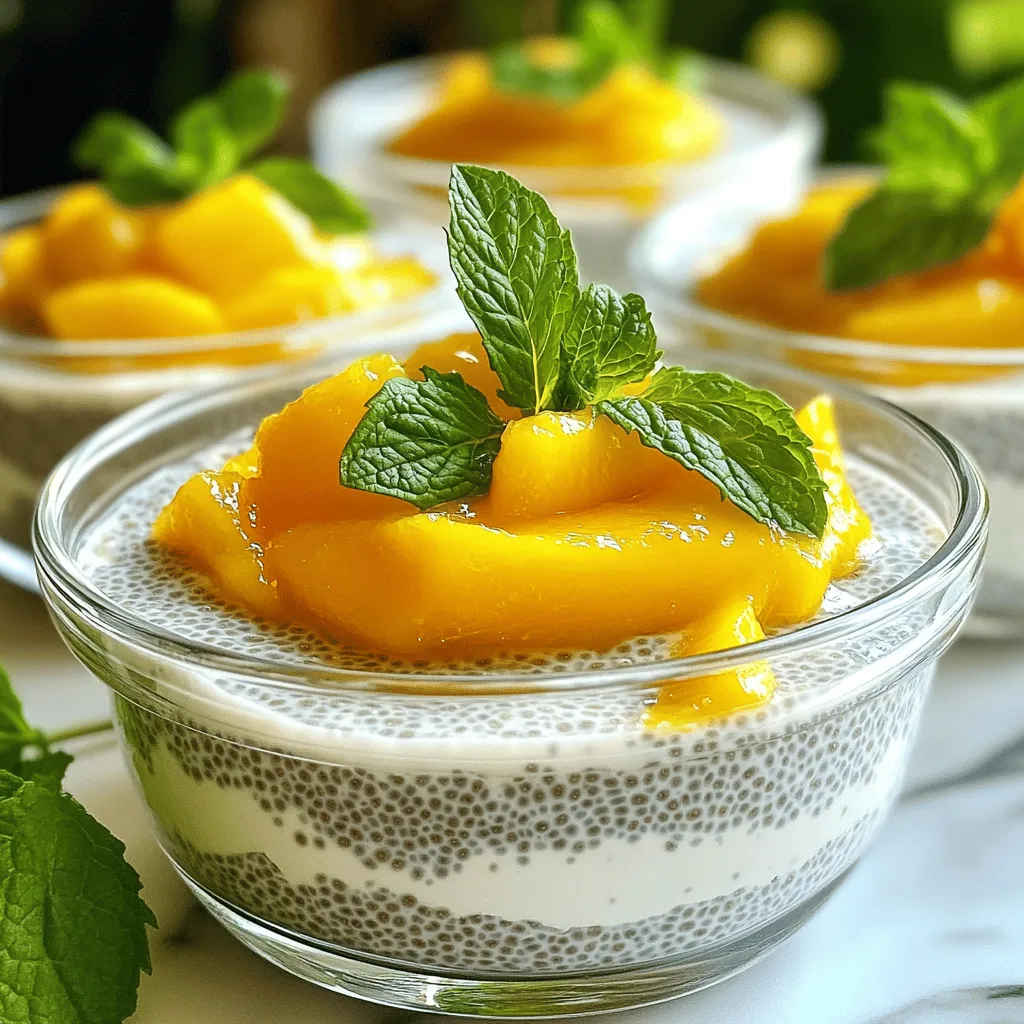 Für einen köstlichen Mango Coconut Chia Pudding brauchst du: - 1 Tasse Kokosmilch (aus der Dose oder Tetra Pak) - 1 mittelgroße reife Mango, püriert (etwas für das Topping aufbewahren) - 1/4 Tasse Chiasamen - 2 Esslöffel Honig oder Ahornsirup (nach Geschmack anpassen) - 1/2 Teelöffel Vanilleextrakt - Eine Prise Salz - Frische Minzblätter zur Garnitur (optional) Kokosmilch bringt einen reichen, cremigen Geschmack. Wähle eine gute Qualität aus dem Supermarkt. Die Mango sollte reif sein, damit sie süß und saftig ist. Chiasamen sind die kleine Kraftpakete. Sie sind reich an Ballaststoffen und Omega-3-Fettsäuren. Honig oder Ahornsirup fügt natürliche Süße hinzu. Vanilleextrakt macht das Ganze aromatischer. Eine Prise Salz hebt die Aromen hervor. Wenn du auf Bio achten möchtest, suche nach biologischer Kokosmilch und Mango. Sie schmecken besser und sind gesünder. Für Veganer ist Ahornsirup die beste Wahl. Achte darauf, dass alle Zutaten keine tierischen Produkte enthalten. Chiasamen sind von Natur aus vegan und perfekt für dieses Rezept. Zuerst nimmst du eine mittelgroße Schüssel. Dort gibst du eine Tasse Kokosmilch. Diese kannst du aus einer Dose oder einem Tetra Pak verwenden. Füge das pürierte Fruchtfleisch einer reifen Mango hinzu. Halte ein wenig Mango für das Topping zurück. Dann füge zwei Esslöffel Honig oder Ahornsirup hinzu. Das sorgt für die Süße. Ein halber Teelöffel Vanilleextrakt rundet den Geschmack ab. Vergiss nicht eine Prise Salz. Jetzt verrührst du alles mit einem Schneebesen. Rühre, bis die Mischung glatt und gleichmäßig ist. Jetzt kommen die Chiasamen ins Spiel. Langsam gibst du 1/4 Tasse Chiasamen zur Mischung. Rühre dabei ständig, um Klumpen zu vermeiden. Es ist wichtig, dass die Chiasamen gut verteilt sind. Wenn alle Chiasamen eingearbeitet sind, decke die Schüssel mit Frischhaltefolie ab. Alternativ kannst du die Mischung auch in einen luftdichten Behälter umfüllen. Lass den Pudding für mindestens 4 Stunden im Kühlschrank ruhen. Ideal ist es, ihn über Nacht stehen zu lassen. So nehmen die Chiasamen die Flüssigkeit auf und der Pudding wird fest. Vor dem Servieren rührst du den Pudding gut um. Ist er zu dick? Füge einfach etwas mehr Kokosmilch hinzu. Serviere den Chia-Pudding in kleinen Schalen oder Gläsern. Garniere ihn mit dem aufbewahrten Mangopüree und frischen Minzblättern. So sieht dein Pudding nicht nur toll aus, sondern schmeckt auch köstlich. Du findest die vollständige Anleitung im [Full Recipe]. Die richtige Konsistenz macht den Chia-Pudding lecker. Achte darauf, die Chiasamen gut in die Mischung einzuarbeiten. Rühre langsam, während du die Samen hinzufügst. So vermeidest du Klumpen. Nach der Kühlzeit sollte der Pudding dick, aber nicht fest sein. Wenn er zu dick ist, füge etwas mehr Kokosmilch hinzu. Die ideale Konsistenz ist cremig und glatt. Ein häufiger Fehler ist, die Chiasamen nicht genug einweichen zu lassen. Der Pudding braucht Zeit, um die Flüssigkeit aufzunehmen. Plane mindestens vier Stunden ein, besser über Nacht. Auch das Messen der Zutaten ist wichtig. Zu viel oder zu wenig Kokosmilch oder Chiasamen kann die Textur beeinflussen. Achte darauf, die Mischung gut abzudecken, damit sie frisch bleibt. Das Anrichten macht viel aus. Verwende schöne Gläser oder Schalen. Gib zuerst den Chia-Pudding hinein und dann das Mangopüree oben drauf. Kleine Mangowürfel und frische Minzblätter bringen Farbe ins Spiel. Diese Details machen dein Gericht noch attraktiver. Ein toll angerichteter Pudding sieht einladend aus und macht das Essen noch mehr Spaß. {{image_4}} Du kannst Mango Coconut Chia Pudding nach deinem Geschmack anpassen. Füge Nüsse hinzu, um etwas Crunch zu bekommen. Mandeln oder Walnüsse schmecken großartig. Frische Beeren wie Himbeeren oder Erdbeeren geben eine süße Note. Auch Kokosraspeln passen gut dazu. Diese Toppings machen das Gericht bunter und noch leckerer. Wenn du keine Kokosmilch magst, probiere andere Milchsorten. Mandelmilch oder Hafermilch sind gute Optionen. Sie geben dem Pudding einen anderen, aber leckeren Geschmack. Du kannst auch eine Kombination aus verschiedenen Milchsorten verwenden. Das wird das Ergebnis sehr interessant machen. Mango ist toll, aber du kannst auch andere Früchte nutzen. Banane bringt eine süße Note. Ananas gibt einen tropischen Kick. Auch Beeren sind eine gute Wahl. Einfach die Früchte pürieren und wie die Mango verwenden. Experimentiere mit verschiedenen Früchten und finde deinen Favoriten. Diese Variationen machen den Mango Coconut Chia Pudding immer wieder neu. Du kannst sie auch in der [Full Recipe] ausprobieren. Lagere den Mango Coconut Chia Pudding in einem luftdichten Behälter. Dadurch bleibt er frisch und lecker. Achte darauf, dass der Behälter gut verschlossen ist. So vermeidest du, dass der Pudding den Geruch anderer Lebensmittel annimmt. Im Kühlschrank hält der Pudding etwa 4 bis 5 Tage. Nach diesem Zeitraum kann die Konsistenz und der Geschmack leiden. Prüfe immer, ob der Pudding noch gut aussieht und riecht, bevor du ihn isst. Du kannst den Pudding auch einfrieren, um ihn länger haltbar zu machen. Fülle ihn in einen gefrierfesten Behälter oder in Eiswürfelformen. So kannst du kleinere Portionen einfrieren. Achte darauf, etwas Platz im Behälter zu lassen, da der Pudding beim Einfrieren expandiert. Zum Auftauen einfach über Nacht im Kühlschrank lassen oder kurz in der Mikrowelle erwärmen. Der Mango Coconut Chia Pudding bleibt frisch und lecker, wenn du diese Tipps befolgst. Für das vollständige Rezept, schaue dir die [Full Recipe] an. Mango Coconut Chia Pudding hält sich bis zu fünf Tage im Kühlschrank. Das ist toll, wenn du eine schnelle und gesunde Option für das Frühstück oder Dessert brauchst. Achte darauf, ihn in einem luftdichten Behälter aufzubewahren. So bleibt der Pudding frisch und lecker. Ja, du kannst die Chiasamen durch Leinsamen ersetzen. Leinsamen haben ähnliche Eigenschaften, sind aber etwas milder im Geschmack. Du musst sie jedoch zuerst mahlen, damit sie die Flüssigkeit aufnehmen können. Wenn du eine andere Konsistenz möchtest, probiere Gelatine oder Agar-Agar. Diese Alternativen verändern den Geschmack jedoch. Chiasamen sind echte Nährstoffbomben. Sie enthalten viel Ballaststoffe, Proteine und gesunde Fette. Hier sind einige wichtige Nährstoffe: - Omega-3-Fettsäuren - Kalzium - Magnesium - Antioxidantien Diese Nährstoffe machen Chiasamen zu einer großartigen Ergänzung für deine Ernährung. Sie fördern die Verdauung und unterstützen die Gesundheit des Herzens. In diesem Artikel haben wir die wichtigsten Zutaten für Mango Coconut Chia Pudding besprochen. Wir haben die Zubereitung Schritt für Schritt erklärt. Außerdem gab es wertvolle Tipps, um Fehler zu vermeiden und eine schöne Präsentation zu erzielen. Variationen und Aufbewahrungshinweise haben wir ebenfalls behandelt. Egal, ob Sie Bioprodukte verwenden oder mit neuen Früchten experimentieren, Sie können kreativ werden. Genießen Sie das Kochen und Experimentieren mit diesem vielseitigen Rezept!