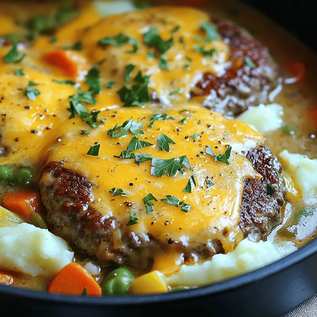 Für dieses leckere Gericht benötigst du einige einfache Hauptzutaten. Hier ist die Liste: - 450 g Rinderhackfleisch - 1 Zwiebel, fein gehackt - 2 Knoblauchzehen, gehackt - 1 Tasse Semmelbrösel - 1 großes Ei - 1 Esslöffel Worcestershire-Sauce - Salz und Pfeffer nach Geschmack - 480 ml Rinderbrühe - 250 g gefrorenes Mischgemüse (Karotten, Erbsen, Mais) - 500 g Kartoffelpüree (hausgemacht oder aus dem Geschäft) - 100 g geriebener Cheddar-Käse - Frische Petersilie, gehackt (zum Garnieren) Diese Zutaten machen das Gericht herzhaft und befriedigend. Du wirst die Kombination aus Rindfleisch, Gemüse und Kartoffelpüree lieben. Die Gewürze sind einfach, aber wichtig. Du verwendest Salz und Pfeffer, um den Geschmack zu heben. Worcestershire-Sauce gibt dem Gericht Tiefe. Diese Zutaten sind leicht zu finden und machen einen großen Unterschied. Zusätzliche Zutaten wie Petersilie sorgen für frische Akzente. Der geriebene Käse gibt eine schöne, goldene Kruste. Wenn du magst, kannst du auch andere Gewürze ausprobieren. Frische Zutaten sind immer toll, aber gefrorenes Gemüse ist praktisch. Gefrorenes Gemüse ist oft gleichwertig oder sogar besser. Es wird schnell eingefroren, sodass die Nährstoffe erhalten bleiben. Frisches Gemüse ist super, wenn du es zur Hand hast. Karotten und Erbsen passen gut. Denk daran, die Konsistenz im Auge zu behalten. Gefrorenes Gemüse kann mehr Flüssigkeit abgeben. Wenn du die frischen Zutaten wählst, achte auf die Qualität. Frische Zwiebeln und Knoblauch geben viel Geschmack. Egal, für welche du dich entscheidest, dein Gericht wird sicher lecker. Für das vollständige Rezept schaue dir die Details in der Full Recipe an. Zuerst heizen Sie Ihren Ofen auf 190 °C vor. Nehmen Sie eine große Rührschüssel. Geben Sie das Rinderhackfleisch, die gehackte Zwiebel, die Knoblauchzehen, die Semmelbrösel, das Ei und die Worcestershire-Sauce hinein. Fügen Sie Salz und Pfeffer nach Geschmack hinzu. Mischen Sie alles gut, bis die Zutaten gleichmäßig verteilt sind. Jetzt formen Sie aus der Hackfleischmischung sechs ovale Patties. Erhitzen Sie etwas Öl in einer großen Pfanne bei mittlerer Hitze. Braten Sie die Patties auf beiden Seiten für etwa 3-4 Minuten. Sie sollten schön braun sein. Legen Sie die Patties in eine Auflaufform. Gießen Sie die Rinderbrühe über die Patties in der Auflaufform. Verteilen Sie das gefrorene Mischgemüse gleichmäßig darüber. Löffeln Sie das Kartoffelpüree über das Gemüse und glätten Sie es. Streuen Sie den geriebenen Cheddar-Käse oben drauf. Decken Sie die Auflaufform mit Aluminiumfolie ab und backen Sie das Ganze für 30 Minuten. Nach 30 Minuten entfernen Sie die Folie und backen Sie weitere 10-15 Minuten. Warten Sie 5 Minuten nach dem Backen, bevor Sie servieren. Garnieren Sie das Gericht mit frisch gehackter Petersilie. Um Kartoffelpüree perfekt zu machen, wählen Sie die richtigen Kartoffeln. Mehligkochende Kartoffeln sorgen für eine weiche Textur. Kochen Sie die Kartoffeln in gesalzenem Wasser, bis sie weich sind. Danach abgießen und mit einer Kartoffelpresse zerdrücken. Mischen Sie Butter und Milch für einen cremigen Geschmack. Fügen Sie Salz und Pfeffer hinzu, um das Püree zu würzen. Bräunen Sie die Patties richtig für den besten Geschmack. Verwenden Sie eine heiße Pfanne mit etwas Öl. Platzieren Sie die Patties in die Pfanne, ohne sie zu überfüllen. Lassen Sie genug Raum, damit die Hitze zirkulieren kann. Braten Sie sie für 3-4 Minuten auf jeder Seite. Ein schöner, goldener Farbton zeigt an, dass sie bereit sind. Um mehr Geschmack zu erreichen, experimentieren Sie mit Gewürzen. Fügen Sie Paprika oder Kreuzkümmel zur Hackfleischmischung hinzu. Ein Spritzer Sojasauce kann auch helfen. Verwenden Sie frische Kräuter wie Thymian oder Rosmarin, um Aromen zu verstärken. Das Gemüse ringsum kann ebenfalls gewürzt werden. Mit diesen einfachen Tipps wird Ihr Gericht ein Hit. {{image_4}} Wenn Sie eine vegetarische Option wünschen, probieren Sie diese. Ersetzen Sie das Rinderhackfleisch durch eine Mischung aus Linsen und Quinoa. Diese Zutaten sind reich an Proteinen und geben eine nahrhafte Basis. Fügen Sie gehackte Pilze hinzu, um den herzhaften Geschmack zu verstärken. Verwenden Sie die gleichen Gewürze wie im Originalrezept, um den vollen Geschmack zu erhalten. Käse ist ein wichtiger Teil dieses Gerichts. Während Cheddar-Käse sehr beliebt ist, können Sie auch andere Sorten verwenden. Probieren Sie Gouda für einen cremigen Geschmack oder Mozzarella für eine zähe Textur. Feta-Käse bringt eine salzige Note, die ebenfalls gut passt. Experimentieren Sie mit verschiedenen Käsesorten, um das Gericht nach Ihrem Geschmack anzupassen. Das Hinzufügen von Gemüse kann das Gericht bunter und gesünder machen. Neben dem gefrorenen Mischgemüse können Sie auch frische Paprika, Zucchini oder Brokkoli verwenden. Diese Gemüsesorten bringen Farbe und Nährstoffe. Als Beilage passen ein grüner Salat oder knuspriges Brot gut. Diese Optionen runden das Essen ab und machen es noch sättigender. Um Reste von Ihrem Amish Hamburger Steak Bake aufzubewahren, lassen Sie das Gericht zuerst abkühlen. Dann füllen Sie die Reste in einen luftdichten Behälter. So bleiben die Aromen frisch und der Geschmack bleibt erhalten. Sie können das Gericht bis zu drei Tage im Kühlschrank lagern. Für längere Lagerung können Sie das Gericht auch einfrieren. Teilen Sie es in Portionen auf und verwenden Sie gefrierfeste Behälter. So können Sie das Essen bis zu drei Monate aufbewahren. Um es aufzuwärmen, nehmen Sie es aus dem Gefrierfach und lassen Sie es im Kühlschrank über Nacht auftauen. Erhitzen Sie es dann in der Mikrowelle oder im Ofen, bis es heiß ist. Im Kühlschrank bleibt Ihr Amish Hamburger Steak Bake bis zu drei Tage frisch. Prüfen Sie immer den Geruch oder das Aussehen, bevor Sie es essen. Wenn es seltsam riecht oder die Farbe sich verändert hat, werfen Sie es sicherheitshalber weg. Die gesamte Zubereitungszeit beträgt etwa 55 Minuten. Davon sind 20 Minuten für die Vorbereitung und 35 Minuten für das Backen. Diese schnelle Zeit macht das Gericht ideal für ein schnelles Abendessen. Sie können das Gericht auch in weniger als einer Stunde genießen. Ja, Sie können dieses Rezept im Voraus zubereiten. Bereiten Sie die Patties und die Schichtung in der Auflaufform vor. Dann decken Sie die Form ab und stellen sie in den Kühlschrank. Backen Sie es einfach, wenn Sie bereit sind zu essen. Das spart Zeit und macht die Planung einfacher. Ja, es gibt eine glutenfreie Version des Amish Hamburger Steak Bake. Ersetzen Sie die Semmelbrösel durch glutenfreie Brösel oder Haferflocken. Achten Sie darauf, auch glutenfreie Worcestershire-Sauce zu verwenden. So können Sie das Gericht genießen, ohne Gluten zu konsumieren. Ihr Amish Hamburger Steak Bake ist eine einfache, leckere Mahlzeit. Wir haben die Zutaten, die Zubereitung und die besten Tipps behandelt. Denken Sie daran, frische Zutaten zu verwenden, um den besten Geschmack zu erzielen. Variationen wie vegetarische Optionen fügen Vielfalt hinzu. Lagern Sie Ihre Reste richtig, um sie länger zu genießen. Mit diesen hilfreichen Anleitungen wird Ihr Gericht sicher ein Hit. Kochen Sie mit Freude und lassen Sie es sich schmecken!