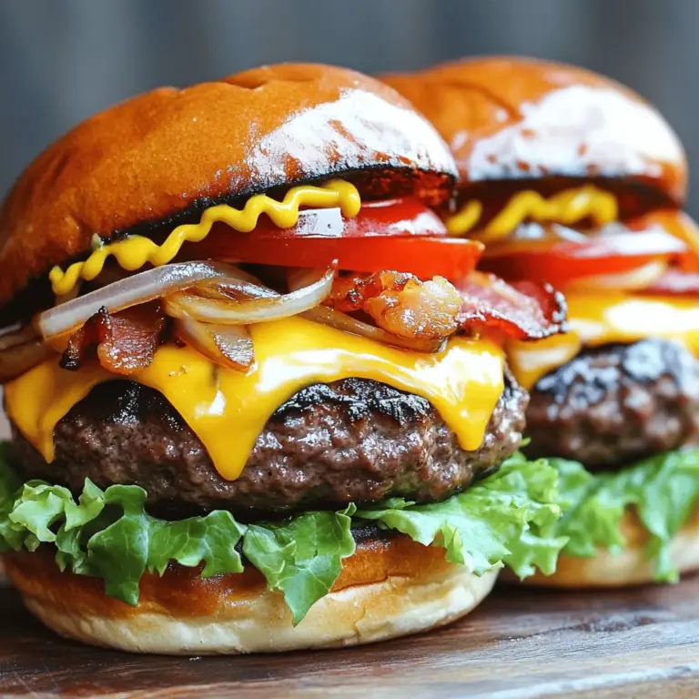 - 450 g Rinderhackfleisch (idealerweise 80/20 für Saftigkeit) - 1 Tasse gereifter irischer Cheddar, gerieben - 4 Brioche-Burgerbrötchen Diese Zutaten machen Ihren Burger besonders saftig und lecker. Das Rinderhackfleisch gibt dem Burger seine feste Basis. Der irische Cheddar bringt einen kräftigen Geschmack. Die Brioche-Brötchen sind weich und süß, was den Burger perfekt ergänzt. - Karamellisierte Zwiebeln - Tomatenscheiben - Blätter Salat - Senf und Mayonnaise Fügen Sie Karamellisierte Zwiebeln hinzu, um eine süße Note zu bekommen. Tomatenscheiben bringen Frische. Ein Salatblatt sorgt für einen knackigen Biss. Die Kombination aus Senf und Mayonnaise rundet den Geschmack ab. - Worcestershire-Sauce - Knoblauchpulver - Geräuchertes Paprikapulver Diese Gewürze verleihen dem Burger Tiefe. Worcestershire-Sauce gibt einen herzhaften Umami-Geschmack. Knoblauchpulver bringt Aroma, während geräuchertes Paprikapulver eine angenehme Rauchnote hinzufügt. Diese Kombination macht jeden Bissen besonders. Für die vollständige Rezeptur schauen Sie sich das [Full Recipe] an. Um Zwiebeln zu karamellisieren, schneide zuerst eine große Zwiebel in dünne Ringe. Erhitze eine Pfanne bei mittlerer Hitze und füge einen Schuss Olivenöl hinzu. Gib die Zwiebeln in die Pfanne. Rühre sie alle paar Minuten um. Karamellisiere die Zwiebeln für etwa 15 Minuten. Sie sollten goldbraun und süß sein. Stelle sie dann beiseite. Karamellisierte Zwiebeln geben dem Burger einen tollen Geschmack. Nimm 450 g Rinderhackfleisch und gib es in eine große Schüssel. Füge einen Esslöffel Worcestershire-Sauce, einen Teelöffel Knoblauchpulver, einen Teelöffel geräuchertes Paprikapulver, Salz und Pfeffer hinzu. Mische alles gut durch. Teile die Mischung in vier Portionen. Forme jede Portion zu einem Patty, etwas größer als die Brötchen. So schrumpfen sie beim Grillen nicht. Lege vier Scheiben Bacon in die Pfanne, in der du die Zwiebeln gemacht hast. Brate den Bacon für 6-8 Minuten, bis er knusprig ist. Nimm den Bacon heraus und lasse ihn auf Küchenpapier abtropfen. Jetzt ist es Zeit, die Patties zu grillen. Erhitze die Pfanne oder den Grill bei mittlerer bis hoher Hitze. Lege die Patties hinein und grille sie für 4-5 Minuten auf jeder Seite. In den letzten Minuten lege den geriebenen irischen Cheddar auf die Patties, damit er schmelzen kann. Röste die Brioche-Brötchen leicht in der Pfanne oder auf dem Grill, bis sie goldbraun sind. Bestreiche die unteren Brötchenhälften mit Mayonnaise und Senf. Lege dann ein Blatt Salat darauf. Setze ein Patty mit geschmolzenem Käse darauf. Füge zwei Scheiben knusprigen Bacon und einen Löffel karamellisierte Zwiebeln hinzu. Lege ein paar Tomatenscheiben oben drauf und decke das Ganze mit der oberen Brötchenhälfte ab. Jetzt kannst du deinen Burger genießen! Du wirst den Geschmack lieben! Für das vollständige Rezept, sieh dir die [Full Recipe] an. Ein häufiges Problem ist, das Rinderhackfleisch zu überarbeiten. Das macht die Patties hart. Mische das Fleisch sanft. Verwende auch frische Zutaten. Alte Gewürze verlieren ihren Geschmack. Achte darauf, die Pfanne richtig zu erhitzen. Eine kalte Pfanne führt zu einem schlechten Bräunungseffekt. Ein weiterer Fehler ist das Drücken auf die Patties während des Grillens. Das drückt den Saft heraus. Lass die Patties in Ruhe braten und wende sie nur einmal. Die Garstufe ist wichtig für den perfekten Burger. Für einen saftigen Burger sollte das Patty medium sein. Das bedeutet, dass die Innentemperatur etwa 63 °C beträgt. Benutze ein Fleischthermometer, um sicherzugehen. Wenn du einen gut durchgebratenen Burger magst, erhöhe die Temperatur auf 71 °C. Um die gewünschte Garstufe zu erreichen, grille die Patties etwa 4-5 Minuten pro Seite. Achte darauf, den Käse in der letzten Minute hinzuzufügen, damit er schmelzen kann. Jeder Burger kann nach deinem Geschmack angepasst werden. Du kannst verschiedene Käsesorten verwenden. Probiere Gouda oder Blauschimmelkäse. Füge auch frische Kräuter wie Basilikum oder Petersilie hinzu. Für einen scharfen Burger verwende Jalapeños oder scharfe Soßen. Möchtest du einen vegetarischen Burger? Ersetze das Rinderhackfleisch durch Linsen oder Kichererbsen. Denke auch an die Beilagen. Statt Salat kannst du Rucola verwenden. Teste verschiedene Saucen, um den Geschmack zu variieren. Wenn du die Tipps befolgst, wird dein Burger sicher ein Hit! Schau dir auch das [Full Recipe] an, um mehr zu lernen. {{image_4}} Wenn Sie nach einer fleischlosen Option suchen, können Sie Gemüse- oder pflanzliche Patties verwenden. Eine gute Wahl sind schwarze Bohnen oder Kichererbsen. Diese bieten tollen Geschmack und eine schöne Textur. Sie können auch Quinoa oder Linsen mischen, um die Patties zu festigen. Fügen Sie Gewürze wie Kreuzkümmel und Paprika hinzu, um den Geschmack zu verstärken. Das macht Ihre Burger schmackhaft und gesund! Eine würzige Variante des Irish Pub Burgers bringt mehr Pfiff ins Spiel. Fügen Sie in die Patties etwas Chilipulver oder Cayennepfeffer hinzu. So bekommen Sie sofort einen heißen Kick. Sie können auch eine scharfe Salsa oder einen scharfen Senf verwenden. Diese bringen zusätzliche Aromen und eine besondere Note in Ihr Gericht. Zu Ihrem Burger passen viele leckere Beilagen. Frittierte Pommes sind ein Klassiker, aber auch Süßkartoffelpommes sind sehr beliebt. Ein grüner Salat macht das Essen leichter und frischer. Sie können auch eingelegte Gurken oder Coleslaw servieren. Diese Beilagen ergänzen den Burger perfekt und machen Ihr Essen noch besser. Um Burger-Reste gut zu lagern, lege sie in einen luftdichten Behälter. Stelle sicher, dass die Reste abgekühlt sind, bevor du sie verschließt. So bleiben sie frisch. Du kannst die Burger auch in Frischhaltefolie einwickeln. Lagere sie im Kühlschrank. So bleiben sie bis zu drei Tage genießbar. Wenn du die übriggebliebenen Burger aufwärmen willst, mache das am besten im Ofen. Heize den Ofen auf 180 Grad vor. Lege die Burger auf ein Backblech. Decke sie locker mit Alufolie ab. So trocknen sie nicht aus. Erwärme sie für etwa 10 Minuten. Du kannst auch eine Pfanne verwenden. Erhitze sie bei mittlerer Hitze für 5 Minuten auf jeder Seite. Das hilft, den Geschmack zu erhalten. Die Haltbarkeit deiner Zutaten ist wichtig. Rinderhackfleisch sollte im Kühlschrank 1 bis 2 Tage frisch bleiben. Käse und Bacon halten sich etwa eine Woche. Karamellisierte Zwiebeln sind bis zu 5 Tage im Kühlschrank gut. Fertige Burger sollten ebenfalls innerhalb von drei Tagen gegessen werden. Wenn sie eingefroren sind, halten sie bis zu drei Monate. Um einen perfekten Burger zu machen, brauchst du frische Zutaten. Wähle hochwertiges Rinderhackfleisch. Ich empfehle 80/20 für Saftigkeit. Knete das Fleisch nicht zu fest, um zarte Patties zu erhalten. Hier sind einige Tipps: - Mische Worcestershire-Sauce und Gewürze mit dem Fleisch. - Forme die Patties etwas größer als die Brötchen. - Grille die Patties bei mittlerer Hitze. - Lege den Käse in den letzten Minuten auf das Patty, damit er schmilzt. - Röste die Brötchen, um eine knusprige Textur zu erzielen. Diese Schritte sorgen für einen herzhaften Burger, der gut schmeckt. Ja, du kannst den Käse weglassen. Der Burger bleibt trotzdem lecker. Wenn du eine Käsealternative suchst, probiere Avocado oder Guacamole. Diese Optionen bieten eine cremige Textur. Du kannst auch veganen Käse verwenden. Dieser schmilzt gut und ergänzt den Burger. Fühle dich frei, kreativ zu sein und verschiedene Aromen auszuprobieren. Ja, es gibt viele glutenfreie Brötchen. Du kannst sie in Supermärkten finden. Achte darauf, Brötchen zu wählen, die gut zusammenhalten. Alternativ kannst du auch Salatblätter als Brötchen verwenden. Das macht den Burger leicht und frisch. So kannst du den köstlichen Irish Pub Burger genießen, ohne auf den Geschmack zu verzichten. Für die vollständige Anleitung und Rezeptdetails, siehe den Full Recipe. Um einen perfekten Irish Pub Burger zuzubereiten, haben wir alles Wichtige behandelt. Wir sprachen über die besten Zutaten und Schritt-für-Schritt-Anleitungen, um sicherzustellen, dass jeder Biss köstlich ist. Zudem gab es wertvolle Tipps zur Vermeidung häufigerer Fehler und zur Anpassung nach deinem Geschmack. Der Burger ist vielseitig und lässt sich leicht variieren. Ganz gleich, ob du Reste aufbewahrst oder Fragen zur Zubereitung hast, du bist nun gut gerüstet. Viel Spaß beim Kochen und Genießen!