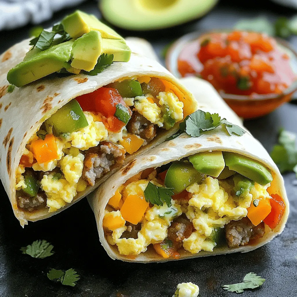 - 4 große Weizentortillas - 6 große Eier - 1 Tasse gewürfelte Paprika (rot und grün) - 1 Tasse zerkleinerten gekochten Frühstückswurst - 1 Tasse geriebenen Käse (Cheddar oder Pepper Jack) Die Hauptzutaten sind einfach und lecker. Weizentortillas bilden die Basis. Die Eier geben eine gute Proteine. Paprika sorgt für Farbe und Geschmack. Frühstückswurst bringt Würze in die Füllung. Der Käse macht alles schön cremig. - 1 Avocado, in Scheiben geschnitten - ¼ Tasse frischer Koriander, gehackt - Salsa zum Servieren Optionale Zutaten machen die Burritos besonders. Avocado sorgt für einen cremigen Biss. Frischer Koriander gibt einen frischen Geschmack. Salsa bringt einen scharfen Kick. - 1 Esslöffel Olivenöl - 1 Teelöffel Knoblauchpulver - 1 Teelöffel Zwiebelpulver - Salz und Pfeffer nach Geschmack Die Gewürze und das Öl sind wichtig. Olivenöl hilft beim Anbraten. Knoblauch- und Zwiebelpulver bringen viel Geschmack. Salz und Pfeffer passen alles gut an. Diese Zutaten machen die Burritos noch besser. Für das vollständige Rezept schauen Sie sich die [Full Recipe] an. Zuerst brate die Paprika an. Erhitze das Olivenöl in einer großen Pfanne bei mittlerer Hitze. Füge die gewürfelte Paprika hinzu und brate sie 3-4 Minuten lang. Die Paprika sollten weich und farbenfroh sein. Als Nächstes verquirle die Eier. Nimm eine Schüssel und gebe die Eier, Knoblauchpulver, Zwiebelpulver, Salz und Pfeffer hinein. Verquirle alles gut, bis die Mischung gleichmäßig ist. Jetzt füge die Wurst hinzu. Gieße die verquirlten Eier in die Pfanne mit den Paprika. Füge die zerkleinerte Wurst hinzu und koche die Mischung. Rühre sanft, bis die Eier fest sind und die Wurst warm ist. Bereite die Tortilla vor. Lege eine Tortilla flach auf eine saubere Oberfläche. Streue eine Schicht Käse in die Mitte der Tortilla. Lege die Füllung darauf. Nimm die Ei- und Wurstmischung und löffele sie auf den Käse. Füge ein paar Scheiben Avocado und frischen Koriander hinzu. Rolle den Burrito. Klappe zuerst die Seiten der Tortilla ein und rolle sie dann von unten auf. Wiederhole diesen Schritt mit den restlichen Tortillas. Röste die Burritos in der Pfanne. Lege die Burritos zurück in die Pfanne und röste sie 2-3 Minuten auf jeder Seite. Ziel ist es, eine goldbraune Farbe zu erzielen. Dies macht die Burritos knusprig und lecker. Für das gesamte Rezept, schaue dir [Full Recipe] an. Um perfekte Burritos zu machen, sollten Sie die richtige Menge Füllung verwenden. Eine gute Faustregel ist, nicht zu viel Füllung zu nehmen. Ein Viertel bis ein Drittel der Tortilla ist genug. So bleibt der Burrito leicht zu rollen. Rollen Sie die Tortilla richtig, um die Füllung zu sichern. Falten Sie zuerst die Seiten ein, dann rollen Sie von unten nach oben. So bleibt alles an seinem Platz. Wenn Sie vegetarische Optionen suchen, verwenden Sie statt Wurst einfach mehr Gemüse. Sie können auch schwarze Bohnen oder Tofu hinzufügen. Diese geben einen tollen Geschmack und sind gesund. Fügen Sie Gewürze nach Ihrem Geschmack hinzu. Paprikapulver, Kreuzkümmel oder Chili-Pulver können den Burritos einen tollen Kick geben. Experimentieren Sie mit verschiedenen Aromen. Die Präsentation ist wichtig. Servieren Sie die Burritos auf einem schönen Teller. Halbe Burritos zeigen die Füllung und sehen appetitlich aus. Beträufeln Sie sie mit Salsa oder bieten Sie Salsa zum Dippen an. Vergessen Sie nicht, mit frischem Koriander zu garnieren. Das sorgt für einen frischen Akzent und macht die Burritos noch schöner. {{image_4}} Süßkartoffeln bringen eine süße Note in deinen Burrito. Du kannst sie einfach in kleine Stücke schneiden und kochen. Nach dem Kochen pürierst du die Süßkartoffeln. Fülle dann die Tortilla mit dem Püree, Ei und Käse. Dies gibt deinem Burrito eine tolle Konsistenz und Farbe. Für einen mexikanischen Twist füge schwarze Bohnen und scharfe Salsa hinzu. Die Bohnen sind gesund und geben dir mehr Protein. Mische sie mit der Eimischung und der Wurst. Scharfe Salsa bringt zusätzlichen Geschmack. So wird dein Burrito pikant und sättigend. Ein mediterraner Burrito ist frisch und lecker. Fülle ihn mit zerbröckeltem Feta und schwarzen Oliven. Diese Zutaten bringen den Geschmack des Mittelmeers in deinen Burrito. Du kannst auch Spinat und Tomaten hinzufügen, um mehr Farbe und Nährstoffe zu bekommen. So hast du eine tolle Kombination aus Aromen. Die Variationen sind endlos! Du kannst mit verschiedenen Zutaten experimentieren. Jede Option hat ihren eigenen Charakter und Geschmack. Probier die verschiedenen Füllungen aus und finde deine Lieblingskombination! Burritos lassen sich gut im Kühlschrank aufbewahren. Wickeln Sie jeden Burrito fest in Frischhaltefolie. Legen Sie sie dann in einen luftdichten Behälter. So bleiben sie frisch und lecker. Sie können die Burritos bis zu drei Tage im Kühlschrank lagern. Achten Sie darauf, die Burritos vor dem Lagern vollständig abkühlen zu lassen. So vermeiden Sie, dass sie matschig werden. Es gibt zwei gute Methoden, um Burritos aufzuwärmen: die Mikrowelle oder die Pfanne. - Mikrowelle: Legen Sie den Burrito auf einen mikrowellengeeigneten Teller. Decken Sie ihn mit einem feuchten Papiertuch ab. Erwärmen Sie ihn für 1-2 Minuten. Überprüfen Sie die Temperatur. Wenn er nicht heiß genug ist, erwärmen Sie ihn in 30-Sekunden-Schritten weiter. - Pfanne: Erhitzen Sie eine Pfanne bei mittlerer Hitze. Legen Sie den Burrito hinein und braten Sie ihn 2-3 Minuten auf jeder Seite. Dies gibt dem Burrito eine knusprige Textur und macht ihn sehr lecker. Wie lange sind Burritos haltbar? Burritos bleiben im Kühlschrank bis zu drei Tage frisch. Wenn Sie sie länger aufbewahren möchten, können Sie sie einfrieren. Im Gefrierfach halten sie bis zu 3 Monate. Achten Sie darauf, sie gut zu verpacken, um Gefrierbrand zu vermeiden. Wenn Sie Burritos aufwärmen, stellen Sie sicher, dass sie beim Erhitzen die richtige Temperatur erreichen. So genießen Sie Ihre Burritos immer sicher und lecker. Die Zubereitung der herzhaften Frühstücks-Burritos dauert insgesamt 30 Minuten. Die Vorbereitungszeit beträgt 15 Minuten. In dieser Zeit schneiden Sie die Paprika, verquirlen die Eier und bereiten die Tortillas vor. Die Kochzeit für die Füllung ist etwa 15 Minuten. Das ist schnell und einfach! Ja, Sie können die Burritos einfrieren. Lassen Sie die Burritos zuerst abkühlen. Wickeln Sie sie dann in Folie oder Aluminiumfolie. Legen Sie die Burritos in einen Gefrierbeutel. Beschriften Sie den Beutel mit dem Datum. So bleiben sie frisch und lecker! Es gibt viele Alternativen zur klassischen Füllung. Sie können zum Beispiel Bohnen, Spinat oder Zucchini hinzufügen. Auch Feta-Käse oder Salsa sind tolle Optionen. Lassen Sie Ihrer Kreativität freien Lauf und testen Sie verschiedene Kombinationen! Um Burritos gesünder zu machen, verwenden Sie Vollkorn-Tortillas. Fügen Sie mehr Gemüse hinzu, wie Spinat oder Tomaten. Ersetzen Sie die Wurst durch Tofu oder schwarze Bohnen. Verwenden Sie weniger Käse oder wählen Sie fettarmen Käse. Diese Tipps helfen Ihnen, gesunde und leckere Burritos zu machen! Burritos sind einfach zuzubereiten und vielseitig. Wir haben die Hauptzutaten und verschiedene Füllungen besprochen. Die Tipps helfen dir, perfekt gerollte Burritos zu machen. Du kannst sie auch anpassen und lagern. Probiere verschiedene Variationen wie den mexikanischen oder mediterranen Burrito aus. Denk daran, dass du ihre Haltbarkeit im Auge behalten solltest. Jetzt liegt es an dir, kreativ zu werden und deine eigenen Burritos zu genießen!