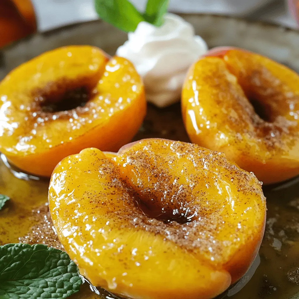 Um die besten Luftfritteuse-Pfirsiche zu machen, brauchen Sie: - 4 reife Pfirsiche, halbiert und entkernt - 2 Esslöffel braunen Zucker - 1 Teelöffel gemahlenen Zimt - 1 Teelöffel Vanilleextrakt - 1 Esslöffel geschmolzene Butter - Eine Prise Salz Sie können das Rezept nach Ihrem Geschmack anpassen. Hier sind einige Vorschläge: - Griechischer Joghurt für eine cremige Textur - Vanilleeis für eine süße Note - Honig für extra Süße - Nüsse für einen knusprigen Biss Reife Pfirsiche sind wichtig für den besten Geschmack. Hier sind einige Tipps: - Wählen Sie Pfirsiche, die leicht weich sind, wenn Sie sie drücken. - Achten Sie auf eine schöne Farbe. Sie sollten goldgelb sein. - Vermeiden Sie Pfirsiche mit dunklen Flecken oder Druckstellen. - Kaufen Sie sie, wenn sie noch etwas fest sind, um die Reifung zu Hause zu fördern. Mit diesen Zutaten und Tipps sind Sie bereit für die Zubereitung. Schauen Sie sich das Full Recipe an, um alle Schritte zu erfahren! Heize deine Luftfritteuse auf 190°C (375°F) vor. Diese Temperatur sorgt für eine perfekte Karamellisierung der Pfirsiche. Stelle sicher, dass der Korb sauber ist. Sauberkeit hilft, den besten Geschmack zu erzielen. Halbiere die reifen Pfirsiche und entferne die Kerne. In einer kleinen Schüssel verrühre den braunen Zucker, Zimt und eine Prise Salz. Bestreiche die Schnittflächen der Pfirsiche mit geschmolzener Butter. Streue dann die Zimt-Zucker-Mischung gleichmäßig darüber. Dies gibt den Pfirsichen einen süßen und würzigen Geschmack. Lege die Pfirsiche mit der Schnittfläche nach oben in den Korb. Achte darauf, dass sie in einer einzigen Schicht liegen. So garen sie gleichmäßig. Frittiere die Pfirsiche für etwa 8 bis 10 Minuten. Sie sollten zart und leicht karamellisiert sein. Nach dem Garen, nimm die Pfirsiche vorsichtig heraus. Beträufle sie mit Vanilleextrakt. Serviere sie warm, eventuell mit griechischem Joghurt oder Vanilleeis. Diese Kombination macht das Gericht besonders lecker. Die richtige Garzeit macht alles aus. In der Luftfritteuse benötigen Pfirsiche etwa 8 bis 10 Minuten. Diese Zeit reicht, um sie weich und saftig zu machen. Überprüfen Sie sie nach 8 Minuten. Wenn die Ränder karamellisiert sind, sind sie perfekt. Achten Sie darauf, sie nicht zu lange zu garen. So bleiben sie lecker und frisch. Die Zimt-Zucker-Mischung ist der Schlüssel zu diesem Rezept. Sie können diese Mischung anpassen. Fügen Sie eine Prise Muskatnuss oder Ingwer hinzu, um mehr Geschmack zu erhalten. Für eine schokoladige Note, verwenden Sie Kakaopulver statt Zimt. Experimentieren Sie mit verschiedenen Süßstoffen wie Honig oder Agavendicksaft. Jeder dieser Schritte bringt neue Aromen in Ihr Gericht. Servieren Sie die Pfirsiche warm. Sie passen perfekt zu griechischem Joghurt oder Vanilleeis. Ein Spritzer Honig darüber macht das Gericht noch besser. Sie können auch einige Minzblätter als Garnitur verwenden. Das sieht nicht nur schön aus, sondern schmeckt auch frisch und lecker. Diese kleinen Details machen das Essen besonders. {{image_4}} Du kannst auch andere Früchte in der Luftfritteuse zubereiten. Äpfel sind eine tolle Wahl. Halbiere sie und entferne das Kerngehäuse. Ihre Süße passt gut zu Zimt und Zucker. Ananas bringt einen exotischen Touch. Schneide sie in Stücke und genieße den karamellisierten Geschmack. Auch Birnen sind eine gute Option. Sie werden weich und saftig. Trauben können ebenfalls in der Luftfritteuse geröstet werden. Sie werden süß und leicht knusprig. Experimentiere mit diesen Früchten, um neue Aromen zu entdecken. Möchtest du eine vegane Version der luftfrittierten Pfirsiche? Das ist ganz einfach! Ersetze die Butter durch Kokosöl oder ein pflanzliches Öl. Du kannst auch den braunen Zucker durch Agavensirup ersetzen. Das gibt den Pfirsichen eine süße Note und bleibt vegan. Achte darauf, dass der Joghurt, den du servierst, pflanzlich ist. Es gibt viele köstliche Alternativen auf Soja- oder Mandelbasis. So bleibt das Gericht lecker und vegan. Süßigkeiten können das Erlebnis noch besser machen. Du kannst Schokoladenstückchen oder Nüsse hinzufügen. Streue sie über die Pfirsiche, bevor du sie in die Luftfritteuse gibst. Diese Zutaten geben einen tollen Crunch und Geschmack. Wenn du es süßer magst, füge Honig oder Ahornsirup hinzu. Das macht die Pfirsiche noch köstlicher. Diese kleinen Extras verwandeln ein einfaches Dessert in etwas Besonderes. Lagern Sie übrig gebliebene Pfirsiche in einem luftdichten Behälter. Stellen Sie sicher, dass der Behälter gut verschlossen ist. So bleiben die Pfirsiche frisch. Sie können sie auch mit Frischhaltefolie abdecken. Bewahren Sie die Reste im Kühlschrank auf. So bleiben sie bis zu drei Tage genießbar. Um die Pfirsiche wieder zu erwärmen, nutzen Sie die Luftfritteuse oder die Mikrowelle. In der Luftfritteuse können Sie sie bei 160°C für etwa fünf Minuten erhitzen. Dies hilft, die knusprige Textur zu erhalten. In der Mikrowelle können Sie sie in kurzen Intervallen von 30 Sekunden erwärmen. Achten Sie darauf, sie nicht zu lange zu erhitzen, damit sie nicht matschig werden. Die Pfirsiche sind nach der Zubereitung im Kühlschrank bis zu drei Tage haltbar. Nach dieser Zeit können sie ihren Geschmack und ihre Textur verlieren. Ich empfehle, sie so schnell wie möglich zu genießen. Für eine längere Haltbarkeit können Sie die Pfirsiche auch einfrieren. Dazu legen Sie die abgekühlten Pfirsiche in einen gefrierfesten Behälter oder einen Beutel. So bleiben sie bis zu drei Monate frisch. Ja, gefrorene Pfirsiche können verwendet werden. Achten Sie darauf, sie vorher aufzutauen. Das hilft, die Textur zu bewahren. Überprüfen Sie, ob sie gleichmäßig weich sind. Wenn sie zu matschig sind, lassen Sie sie etwas abtropfen. So verhindern Sie, dass zu viel Wasser in die Luftfritteuse gelangt. Gefrorene Pfirsiche können auch einen anderen Geschmack bieten, also probieren Sie es aus! Um matschige Pfirsiche zu vermeiden, verwenden Sie reife, aber feste Früchte. Schneiden Sie die Pfirsiche nicht zu klein. Halten Sie die Hälften dick genug, um ihre Form zu behalten. Die richtige Menge Zucker und Butter hilft auch. Verwenden Sie die empfohlene Zimt-Zucker-Mischung. Diese Mischung sorgt für eine schöne Karamellschicht und schützt die Pfirsiche. Es gibt viele tolle Beilagen zu luftfrittierte Pfirsiche. Griechischer Joghurt ergänzt die Süße gut. Vanilleeis bringt eine cremige Note. Frische Minzblätter sorgen für einen frischen Kick. Auch Nüsse wie Mandeln oder Walnüsse passen gut dazu. Diese Kombinationen machen das Gericht noch besser und vielseitiger. Luftfrittierte Pfirsiche sind einfach zuzubereiten. Wir haben die besten Zutaten, Tipps und Tricks behandelt. Denken Sie daran, reife Pfirsiche für tollen Geschmack zu wählen. Die Garzeit spielt eine große Rolle für perfekte Ergebnisse. Variieren Sie das Rezept nach Ihrem Geschmack und lagern Sie Reste richtig. Luftfrittierte Pfirsiche sind vielseitig und lehren Sie, wie man mit Früchten kreativ ist. Probieren Sie es aus, um neue Aromen zu entdecken und Ihre Küche aufzufrischen.