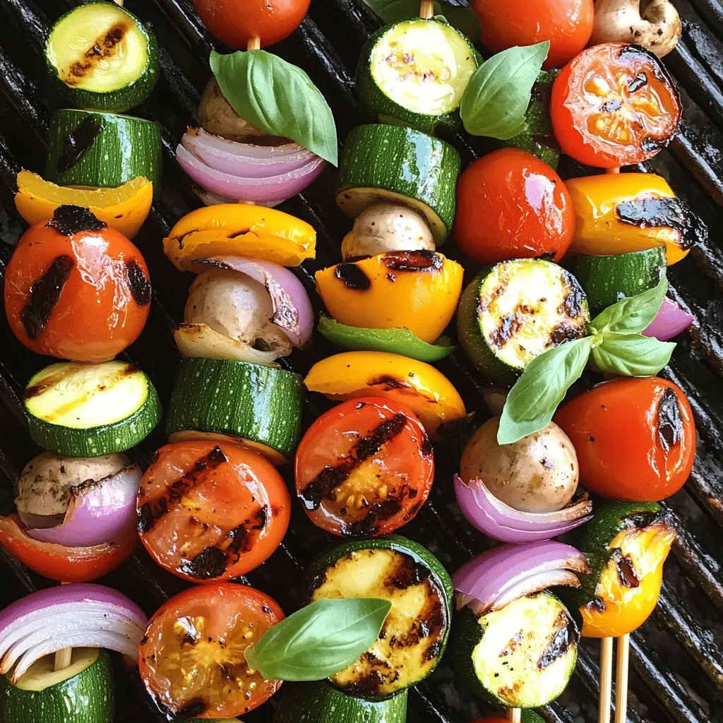 Für die gegrillten Gemüse-Spieße brauchen Sie: - 1 Zucchini, in dicke Runden geschnitten - 1 Paprika (jeder Farbe), in Würfel geschnitten - 1 rote Zwiebel, in Spalten geschnitten - 1 Tasse Cherrytomaten - 1 Tasse Champignons, halbiert - 2 Esslöffel Olivenöl - 2 Teelöffel Balsamico-Essig - 1 Teelöffel Knoblauchpulver - 1 Teelöffel getrockneter Oregano - Salz und Pfeffer nach Geschmack - Frische Basilikumblätter zur Garnitur Wenn Sie frisches Gemüse kaufen, achten Sie auf die Farben. Wählen Sie leuchtende Farben und feste Texturen. Der Duft ist auch wichtig. Frisches Gemüse duftet gut. Fragen Sie im Markt nach dem Herkunftsland. Regionale Produkte sind oft frischer. Kaufen Sie saisonales Gemüse, das schmeckt besser und ist günstiger. Falls Sie keine Zucchini mögen, probieren Sie Auberginen. Statt Paprika können Sie Kürbis verwenden. Champignons können durch Zucchini oder Brokkoli ersetzt werden. Sie können auch verschiedene Kräuter ausprobieren, zum Beispiel Thymian oder Rosmarin. Experimentieren Sie mit verschiedenen Ölen, wie Avocadoöl oder Kokosöl, um neue Geschmäcker zu entdecken. Für das vollständige Rezept, sehen Sie sich die [Full Recipe] an. Zuerst müssen Sie den Grill vorbereiten. Heizen Sie den Grill auf mittlere bis hohe Hitze vor. Diese Temperatur sorgt für das beste Grillergebnis. Reinigen Sie die Grillroste gründlich. Ein sauberer Grill verhindert, dass das Gemüse kleben bleibt. Überprüfen Sie auch, ob Ihre Grillutensilien bereit sind. Ein Grillbesteck macht das Wenden der Spieße einfach. Jetzt kommt der spannende Teil: das Marinieren! Nehmen Sie eine große Schüssel. Geben Sie das Olivenöl, den Balsamico-Essig, das Knoblauchpulver, den Oregano, Salz und Pfeffer hinein. Mischen Sie alles gut. Fügen Sie dann die geschnittenen Gemüse dazu. Achten Sie darauf, dass alles gleichmäßig mit der Marinade überzogen ist. Lassen Sie die Mischung etwa 15 Minuten ruhen. So kann das Gemüse die Aromen aufnehmen. Denken Sie daran, gelegentlich umzurühren, damit alles gut mariniert bleibt. Sobald die Gemüse gut mariniert sind, ist es Zeit, sie auf Spieße zu fädeln. Nehmen Sie Holz- oder Metallspieße zur Hand. Beginnen Sie mit einer Zucchini, gefolgt von einer Paprika-Würfel. Fahren Sie mit Zwiebel und Cherrytomate fort. Wechseln Sie die Farben und Texturen ab. Dies macht die Spieße bunt und einladend. Achten Sie darauf, nicht zu viel Gemüse auf einen Spieß zu stecken. Dies sorgt für gleichmäßiges Garen. Jetzt sind Ihre Spieße bereit für den Grill! Die beste Grilltemperatur für Gemüse liegt bei mittlerer bis hoher Hitze. Ich empfehle, den Grill auf etwa 200 bis 220 Grad Celsius vorzuheizen. Diese Temperatur sorgt dafür, dass das Gemüse schön zart wird und gleichzeitig eine leckere Grillmarkierung erhält. Zu hohe Hitze kann das Gemüse verbrennen, während zu niedrige Hitze es matschig macht. Grillen Sie die Spieße etwa 10-12 Minuten lang. Wenden Sie sie alle paar Minuten. So garen alle Seiten gleichmäßig. Achten Sie darauf, dass das Gemüse nicht zu weich wird. Es sollte leicht knackig bleiben. Wenn Sie ein wenig Rauchgeschmack möchten, können Sie Holzspieße vorher in Wasser einweichen. Das gibt zusätzlichen Aroma. Präsentieren Sie die Spieße auf einem großen Teller. Legen Sie sie in einer schönen, bunten Anordnung. Ein Balsamico-Dressing oder ein kleiner Schuss Olivenöl daneben macht das Gericht noch ansprechender. Garnieren Sie die Spieße mit frischen Basilikumblättern für Farbe und Geschmack. Diese einfachen Schritte machen Ihre gegrillten Gemüse-Spieße zu einem echten Hingucker! Wenn Sie mehr erfahren möchten, schauen Sie sich das Full Recipe an. {{image_4}} Für eine vegane und glutenfreie Variante sind die gegrillten Spieße ideal. Alle Zutaten in diesem Rezept sind pflanzlich, also perfekt für Veganer. Verwenden Sie frisches Gemüse, das in Ihrem Garten wächst oder im Laden erhältlich ist. Achten Sie darauf, glutenfreie Marinade-Optionen zu wählen. Olivenöl und Balsamico-Essig sind sicher und lecker. Experimentieren Sie mit verschiedenen Gemüsesorten. Sie können Auberginen, Zucchini oder Spargel verwenden. Auch Karotten und Brokkoli machen sich gut. Kräuter wie Thymian oder Rosmarin bringen zusätzlichen Geschmack. Wechseln Sie die Kombinationen, um neue Aromen zu entdecken. Das macht das Grillen spannend und abwechslungsreich. Im Frühling sind Spargel und Radieschen toll. Im Sommer verwenden Sie bunte Paprika und Zucchini. Im Herbst sind Kürbis und Rosenkohl ideal. Im Winter können Sie Wurzelgemüse wie Karotten und Pastinaken nutzen. Passen Sie das Rezept an die jeweilige Saison an. So genießen Sie immer frisches Gemüse und tolle Aromen. Wenn du Spieße übrig hast, lagere sie in einem luftdichten Behälter im Kühlschrank. So bleiben sie frisch. Achte darauf, dass die Spieße gut abgekühlt sind, bevor du sie eingibst. Du kannst sie bis zu drei Tage aufbewahren. Wenn du die Spieße später essen willst, schneide sie in kleinere Stücke. So ist das Aufwärmen einfacher und schneller. Um die Spieße wieder warm zu machen, nutze eine Pfanne oder den Grill. Erwärme sie bei mittlerer Hitze. Du kannst auch den Ofen verwenden. Heize ihn auf 180 Grad vor und lege die Spieße auf ein Blech. Lass sie etwa 10 Minuten warm werden. So bleiben die Aromen erhalten und das Gemüse bleibt zart. Überprüfe die Spieße regelmäßig, damit sie nicht anbrennen. Wenn du mehr Spieße zubereitet hast, kannst du sie einfrieren. Lege sie zuerst auf ein Backblech und friere sie ein, bis sie fest sind. Danach packe sie in einen Gefrierbeutel. So kannst du die Spieße bis zu drei Monate aufbewahren. Wenn du sie verwenden möchtest, lasse sie im Kühlschrank auftauen. Das ist eine tolle Möglichkeit, um Reste zu nutzen und immer ein schnelles Essen parat zu haben. Denke daran, dass das Gemüse nach dem Auftauen weicher sein kann, aber die Aromen bleiben! Grillen Sie die Spieße etwa 10 bis 12 Minuten. Wenden Sie sie regelmäßig. So wird das Gemüse gleichmäßig gar. Achten Sie darauf, dass das Gemüse zart und leicht angebrannt ist. Ja, Sie können die Spieße auch im Ofen garen. Heizen Sie den Ofen auf 200 Grad Celsius vor. Legen Sie die Spieße auf ein Backblech. Garen Sie sie für etwa 15 bis 20 Minuten. Wenden Sie sie nach der Hälfte der Zeit. So wird alles gut durchgegart. Für die Spieße ist fast jedes Gemüse geeignet. Ich empfehle Zucchini, Paprika, Zwiebeln und Cherrytomaten. Champignons sind ebenfalls toll. Sie fügen einen herzhaften Geschmack hinzu. Für mehr Abwechslung können Sie auch Auberginen oder Spargel verwenden. Denken Sie daran, das Gemüse gleichmäßig zu schneiden. So gart es gleichmäßig. Für das vollständige Rezept, schauen Sie sich die [Full Recipe] an. Wir haben die besten Zutaten für Gemüse-Spieße behandelt und Tipps zum Einkauf gegeben. Du weißt jetzt, wie du deinen Grill vorbereitest und Gemüse richtig marinierst. Ich habe dir auch gezeigt, wie du die Spieße anordnest und optimal grillst. Du kannst vegane und glutenfreie Varianten ausprobieren und Gemüse lagern. Diese Ideen sorgen für leckere Mahlzeiten für dich. Nutze die Tipps, um kreative Rezepte zu erstellen und genieße die Vielfalt. Du wirst begeistert von den Ergebnissen sein. Guten Appetit!