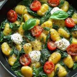 Für die Zubereitung der 20-Minuten One-Pan Spinach Gnocchi benötigst du: - 1 Paket (450 g) Kartoffelgnocchi - 2 Tassen frischer Spinat, grob gehackt - 1 Tasse Cherry-Tomaten, halbiert - 1/2 Tasse cremiger Ricotta - 1/4 Tasse frisch geriebener Parmesan - 2 Knoblauchzehen, fein gehackt - 2 Esslöffel Olivenöl - Salz und Pfeffer nach Geschmack - 1/4 Teelöffel rote Pfefferflocken (optional) - Frische Basilikumblätter zur Garnitur Wenn du keine bestimmten Zutaten hast, gibt es Alternativen. Zum Beispiel: - Verwende gefrorene Gnocchi, wenn frische nicht verfügbar sind. - Statt Ricotta kannst du auch Hüttenkäse oder Frischkäse nehmen. - Kirschtomaten lassen sich durch normale Tomaten ersetzen. Wähle frische Zutaten für den besten Geschmack. Achte auf: - Spinat: Er sollte grün und knackig sein. Vermeide vergilbte Blätter. - Tomaten: Wähle reife, saftige Cherry-Tomaten für besten Geschmack. - Käse: Frisch geriebener Parmesan schmilzt besser und schmeckt intensiver. Mit diesen Tipps kannst du sicherstellen, dass deine Gnocchi immer köstlich werden. Probiere es aus und genieße das Gericht! Um die One-Pan Spinach Gnocchi einfach zu machen, beginne damit, das Olivenöl in einer großen Pfanne zu erhitzen. Wenn das Öl heiß ist, füge den gehackten Knoblauch hinzu. Brate ihn für eine Minute an. Achte darauf, dass er nicht braun wird. Dann kommen die halbierten Cherry-Tomaten in die Pfanne. Koche sie für etwa 3 bis 4 Minuten. Rühre dabei gelegentlich um, bis sie weich sind. Jetzt ist es Zeit für die Gnocchi! Gib sie zusammen mit 2 Tassen Wasser in die Pfanne. Bringe alles zum Kochen. Reduziere dann die Hitze und lasse die Mischung 5 bis 7 Minuten köcheln. Rühre ab und zu um. Du weißt, dass die Gnocchi fertig sind, wenn sie an die Oberfläche steigen. Füge dann den gehackten Spinat, Salz und Pfeffer hinzu. Wenn du magst, gib auch rote Pfefferflocken dazu. Koche alles für weitere 2 bis 3 Minuten, bis der Spinat zusammenfällt. Nimm die Pfanne vom Herd. Setze dann Kleckse Ricotta auf die Gnocchi. Streue frisch geriebenen Parmesan darüber. Decke die Pfanne für ein paar Minuten ab. So schmilzt der Käse gut. Danach kannst du alles vorsichtig mit einem Holzlöffel oder einer Zange vermischen. Probiere das Gericht und passe die Gewürze nach deinem Geschmack an. Serviere die Gnocchi direkt aus der Pfanne. Garniere sie mit frischen Basilikumblättern für einen tollen Farbklecks. Diese One-Pan Spinach Gnocchi sind schnell und einfach. Du findest die komplette Anleitung im Full Recipe. Ein häufiger Fehler ist das Überkochen der Gnocchi. Sie sollten nur leicht garen, bis sie an die Oberfläche steigen. Wenn sie zu lange gekocht werden, werden sie matschig. Achte darauf, den Knoblauch nicht zu verbrennen. Ein verbrannter Knoblauch hat einen bitteren Geschmack. Wenn du die Gnocchi und die Tomaten in die Pfanne gibst, rühre sie vorsichtig um. So brennen sie nicht an und bleiben gleichmäßig warm. Nutze eine große Pfanne mit einem Deckel. So bleibt die Hitze gut verteilt. Beginne mit mittlerer Hitze, um die Aromen zu entfalten. Reduziere die Hitze, wenn du die Gnocchi hinzufügst. Der Spinat braucht nur ein paar Minuten, um zu welken. Die Kombination aus Tomaten, Spinat und Gnocchi ergibt eine großartige Textur und Geschmack. Mische die Zutaten gut, aber sei sanft. Bereite alle Zutaten vor dem Kochen vor. Hacke den Knoblauch, schneide die Tomaten und wasche den Spinat. So sparst du Zeit, während das Gericht kocht. Du kannst auch vorgekochte Gnocchi verwenden. Diese sind schneller fertig und reduzieren die Kochzeit. Halte die Pfanne immer im Blick, um sicherzustellen, dass nichts anbrennt. Mit diesen Tipps und Tricks gelingt dir das schnelle Gericht sicher. Für das vollständige Rezept schau dir die [Full Recipe] an. {{image_4}} Du kannst die Gnocchi leicht an die Saison anpassen. Im Frühling sind frische Erbsen perfekt. Im Sommer probiere Zucchini oder Paprika. Im Herbst kannst du Kürbis oder Pilze hinzufügen. Diese Zutaten bringen neuen Geschmack und Farbe ins Gericht. Wenn du weniger Käse magst, ersetze den Ricotta durch Hummus oder pürierten Tofu. Für mehr Protein kannst du Kichererbsen oder Linsen hinzufügen. Diese Optionen machen das Gericht lecker und sättigend. Bewahre die Reste im Kühlschrank in einem luftdichten Behälter auf. So bleiben sie frisch für bis zu drei Tage. Du kannst die Gnocchi auch einfrieren. Teile sie in Portionen und lege sie in einen Gefrierbeutel. Zum Aufwärmen einfach in der Mikrowelle oder Pfanne erhitzen. Für das beste Ergebnis folge dem Full Recipe. Um die Gnocchi frisch zu halten, lege sie in einen luftdichten Behälter. Sie bleiben so 2 bis 3 Tage gut. Achte darauf, dass die Gnocchi kühl und trocken sind. Vor dem Servieren solltest du sie prüfen. Wenn sie seltsam riechen oder die Farbe ändern, verwende sie nicht. Du kannst die Gnocchi auch einfrieren. Lege sie einfach auf ein Backblech, ohne dass sie sich berühren. Friere sie für etwa 1 Stunde ein, bis sie fest sind. Danach packe sie in einen gefrierfesten Beutel. So bleiben sie bis zu 3 Monate gut. Beschrifte den Beutel mit dem Datum, um den Überblick zu behalten. Um die Gnocchi aufzuwärmen, benutze eine Pfanne. Füge ein wenig Wasser oder Brühe hinzu, damit sie nicht anbrennen. Erhitze sie bei mittlerer Hitze und rühre oft um. Du kannst auch die Mikrowelle verwenden, aber achte darauf, sie in kurzen Abständen zu prüfen. So vermeidest du, dass sie überkochen oder zu trocken werden. Werfe etwas frischen Spinat oder Käse hinzu, um den Geschmack aufzufrischen. Es dauert nur 5 Minuten, um die Gnocchi vorzubereiten. Du musst die Zutaten abmessen und schneiden. Das ist schnell erledigt. Das Kochen selbst dauert dann 15 Minuten. Insgesamt sind wir in 20 Minuten fertig. Diese schnelle Zeit macht das Gericht ideal für einen Wochentag. Ja, du kannst gefrorene Gnocchi verwenden. Es ist eine praktische Option. Gefrorene Gnocchi sind einfach zu finden und sehr nützlich. Wenn du gefrorene Gnocchi verwendest, koche sie direkt in der Pfanne. Du musst sie nicht vorher auftauen. Das spart Zeit und macht das Gericht noch einfacher. Zu Spinat-Gnocchi passen viele Beilagen. Ein frischer Salat ist eine gute Wahl. Er bringt eine schöne Frische ins Essen. Du kannst auch geröstetes Gemüse servieren. Das gibt zusätzlichen Geschmack. Außerdem schmeckt ein Stück knuspriges Brot dazu sehr gut. So hast du ein rundum leckeres Essen. Weitere Tipps und Tricks findest du in unserem [Full Recipe]. In diesem Artikel haben wir die wichtigsten Zutaten und deren Auswahl für Gnocchi besprochen. Du lernst die Zubereitung Schritt für Schritt und erhältst hilfreiche Tipps zur Vermeidung häufiger Fehler. Variationen und Aufbewahrungshinweise runden das Thema ab. Denk daran, dass frische Zutaten den Geschmack verbessern. Experimentiere mit Alternativen und genieße die Gnocchi nach deinem Geschmack. Gute Vorbereitung spart Zeit und sorgt für Freude beim Kochen. Mit diesen Tipps bist du bereit, köstliche Gnocchi zu machen. Viel Spaß beim Ausprobieren!