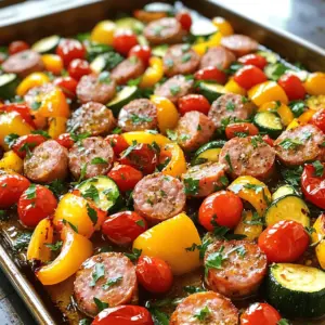 Für dieses leckere Gericht braucht man einige einfache Hauptzutaten. Hier sind sie: - 450 g Hähnchen- oder Putenwürstchen, in Scheiben geschnitten - 1 rote Paprika, grob gehackt - 1 gelbe Paprika, grob gehackt - 1 Zucchini, in dünne Scheiben geschnitten - 1 rote Zwiebel, in Spalten geschnitten - 250 g Cherrytomaten Diese Zutaten sorgen für eine bunte Mischung und tollen Geschmack. Die richtigen Gewürze machen das Gericht besonders. Hier sind die Gewürze, die Sie brauchen: - 3 Esslöffel Olivenöl - 2 Teelöffel italienische Kräuter - 1 Teelöffel Knoblauchpulver - Salz und Pfeffer nach Geschmack Das Olivenöl bringt die Aromen zusammen. Die italienischen Kräuter geben Frische und Tiefe. Um das Gericht zu vollenden, gibt es noch eine Ergänzung: - Frische Petersilie, gehackt (zur Garnitur) Die Petersilie fügt Farbe und Frische hinzu. Sie macht das Gericht nicht nur schön, sondern auch lecker. Für das komplette Rezept, schauen Sie sich das Full Recipe an. Zuerst sammeln Sie alle Zutaten. Sie brauchen: - 450 g Hähnchen- oder Putenwürstchen, in Scheiben geschnitten - 1 rote Paprika, grob gehackt - 1 gelbe Paprika, grob gehackt - 1 Zucchini, in dünne Scheiben geschnitten - 1 rote Zwiebel, in Spalten geschnitten - 250 g Cherrytomaten - 3 Esslöffel Olivenöl - 2 Teelöffel italienische Kräuter - 1 Teelöffel Knoblauchpulver - Salz und Pfeffer nach Geschmack - Frische Petersilie, gehackt (zur Garnitur) Waschen und schneiden Sie das Gemüse. Achten Sie darauf, alles gleichmäßig zu schneiden. Das hilft beim Garen. Nehmen Sie eine große Schüssel. Geben Sie alle geschnittenen Würstchen und das Gemüse hinein. Gießen Sie das Olivenöl über die Mischung. Streuen Sie die italienischen Kräuter, das Knoblauchpulver, Salz und Pfeffer darüber. Mischen Sie alles gut. So verteilen sich die Aromen gleichmäßig. Heizen Sie Ihren Ofen auf 200 °C vor. Legen Sie ein großes Backblech bereit. Verteilen Sie die Wurst- und Gemüse-Mischung gleichmäßig darauf. Backen Sie alles 25 bis 30 Minuten. Rühren Sie nach der Hälfte der Zeit um. So werden die Würstchen goldbraun und das Gemüse zart. Nach dem Rösten nehmen Sie das Blech aus dem Ofen und lassen die Mischung ein paar Minuten abkühlen. Garnieren Sie das Gericht mit frischer Petersilie. Sie können das gesamte Rezept auf [Full Recipe] finden. Um die Aromen in deinem Gericht zu verstärken, wähle frische Zutaten. Frische Kräuter bringen mehr Geschmack als getrocknete. Füge beim Rösten einen Spritzer Zitronensaft hinzu. Das gibt Frische und hebt die Aromen. Ein Hauch von Chili kann ebenfalls die Geschmäcker intensivieren. Probiere es aus! Ein häufiger Fehler ist, das Gemüse zu überladen. Es braucht Platz, um gleichmäßig zu rösten. Zu viel Öl macht das Gericht fettig. Halte dich an die Menge in der Full Recipe. Stelle sicher, dass die Würstchen gleichmäßig geschnitten sind. Das sorgt für ein gleichmäßiges Garen. Heize deinen Ofen gut vor. Das sorgt für eine schöne Röstaromen. Nutze ein großes, flaches Blech. So kann die Luft zirkulieren. Rühre die Mischung einmal während des Garens um. Das hilft beim gleichmäßigen Rösten. Lass das Gericht nach dem Garen kurz ruhen. So setzen sich die Aromen besser. {{image_4}} Wenn Sie eine vegetarische Option möchten, nutzen Sie pflanzliche Würstchen. Diese schmecken ebenfalls gut. Sie können auch Kichererbsen oder Linsen hinzufügen. Diese Zutaten bringen Protein und machen das Gericht nahrhaft. Gemüse wie Auberginen oder Pilze passen auch gut. So bleibt das Gericht bunt und lecker. Fühlen Sie sich frei, mit Gemüse zu spielen! Brokkoli, Kürbis oder Karotten sind tolle Alternativen. Sie können auch grünen Spargel oder Blumenkohl verwenden. Diese Gemüse bringen verschiedene Texturen und Geschmäcker. Denken Sie daran, die Garzeiten zu beachten. Einige Gemüse brauchen länger zum Rösten als andere. Für mehr Geschmack probieren Sie andere Gewürze aus. Paprika verleiht eine schöne Rauchnote. Cayennepfeffer gibt einen scharfen Kick. Sie können auch frische Kräuter wie Rosmarin oder Thymian verwenden. Diese Kräuter bringen Frische in das Gericht. Experimentieren Sie auch mit Zitronensaft oder Balsamico-Essig für einen tollen Geschmack. Lagern Sie Ihre Reste in einem luftdichten Behälter. Kühlen Sie sie schnell ab. Stellen Sie sicher, dass der Behälter gut schließt, um Feuchtigkeit zu vermeiden. Ideal ist eine Temperatur unter 4 °C. So bleiben die Aromen frisch. Die Reste halten sich bis zu drei Tage im Kühlschrank. Um die Reste einzufrieren, verwenden Sie einen gefrierfesten Behälter. Teilen Sie die Portionen auf, wenn nötig. Beschriften Sie den Behälter mit Datum und Inhalt. So wissen Sie, was drin ist. Zum Auftauen legen Sie den Behälter über Nacht in den Kühlschrank. Dies hilft, die Textur zu bewahren. Um die Reste wieder aufzuwärmen, nutzen Sie den Ofen oder die Mikrowelle. Heizen Sie den Ofen auf 180 °C vor. Verteilen Sie die Reste gleichmäßig auf einem Backblech. Backen Sie sie für etwa 10-15 Minuten. In der Mikrowelle erwärmen Sie die Portionen in Intervallen von 1-2 Minuten. Rühren Sie zwischendurch um, damit alles gleichmäßig warm wird. So bleibt der Geschmack frisch und lecker. Sie können die Reste in einem luftdichten Behälter bis zu drei Tage im Kühlschrank aufbewahren. Dies hilft, die Frische der Zutaten zu erhalten. Wenn Sie die Reste länger aufbewahren möchten, frieren Sie sie ein. So bleiben die Aromen erhalten und die Wurst bleibt zart. Ja, Sie können andere Wurstsorten verwenden. Probieren Sie Bratwürste oder sogar vegetarische Würstchen. Jede Wurst bringt ihren eigenen Geschmack mit. Achten Sie darauf, die Garzeit anzupassen, falls die Wurst dicker ist oder anders zubereitet werden muss. Zu diesem Gericht passen viele Beilagen. Ein frischer grüner Salat bringt eine schöne Frische. Auch knuspriges Brot ist eine gute Wahl. Sie können auch Reis oder Quinoa servieren, um das Gericht zu vervollständigen. Dieses Rezept zeigt, wie man mit wenigen Zutaten ein großartiges Gericht zubereitet. Wir haben die Hauptzutaten, die Gewürze sowie die Tipps behandelt, um Aromen zu verbessern und typische Fehler zu vermeiden. Variationen sorgen dafür, dass jeder Geschmack trifft. Reste lassen sich gut lagern, einfrieren und leicht wieder aufwärmen. Gutes Essen bringt Freude. Nutze diese Tipps, um deine Kochkünste zu verbessern. Viel Spaß beim Kochen!