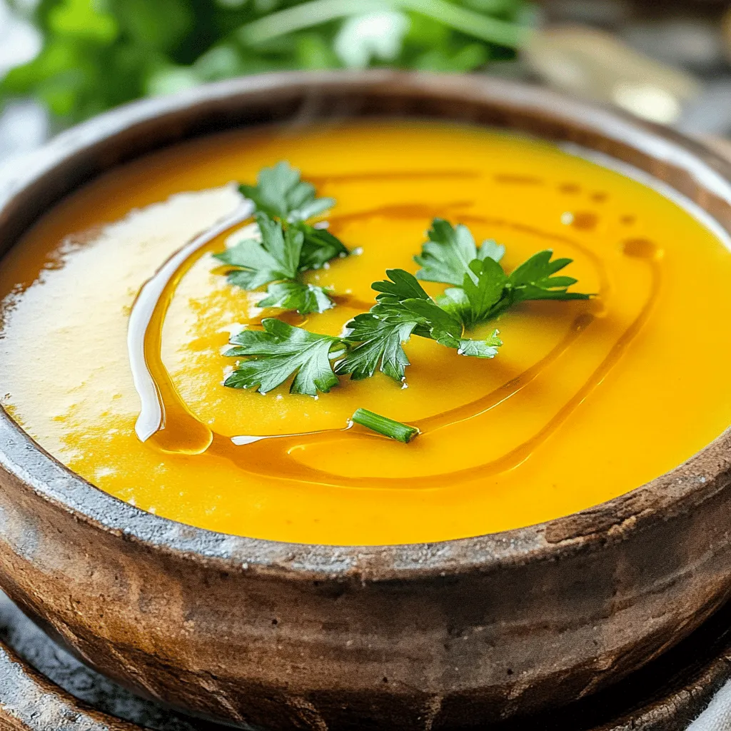 - 450 g Karotten, geschält und gehackt - 1 mittelgroße Zwiebel, gehackt - 3 Zehen Knoblauch, fein gehackt Um eine schmackhafte Suppe zu machen, sind frische Karotten wichtig. Ich bevorzuge, sie zu schälen und in kleine Stücke zu schneiden. Zwiebeln und Knoblauch geben der Suppe einen tollen Geschmack. Hacke sie fein, damit sie gut in der Suppe zerfallen. - 1 Liter Gemüsebrühe - 1 Esslöffel Olivenöl - 2 Esslöffel reiner Ahornsirup Gemüsebrühe bringt die Aromen zusammen. Ich benutze gerne eine hausgemachte Brühe, wenn möglich. Das Olivenöl bringt gesunde Fette in die Suppe. Der Ahornsirup sorgt für eine süße Note und harmoniert perfekt mit den Karotten. - 125 ml Kokosmilch (für Cremigkeit) - Frische Petersilie oder Schnittlauch zur Garnierung Kokosmilch macht die Suppe besonders cremig. Sie gibt auch einen leichten Hauch von Tropen. Frische Kräuter wie Petersilie oder Schnittlauch machen das Gericht lebendig. Sie sind die perfekte Garnitur, um Farbe und Geschmack hinzuzufügen. - Zwiebel und Knoblauch hacken. - Karotten schälen und hacken. Zuerst bereite ich die Zutaten vor. Ich schneide die Zwiebel in kleine Stücke. Dann hacke ich den Knoblauch fein. Die Karotten kommen als Nächstes. Ich schäle sie und schneide sie in kleine Stücke. So garen sie gleichmäßiger. Diese Schritte sind wichtig, um die Aromen gut zu verbinden. - Zwiebel und Knoblauch anbraten. - Karotten hinzufügen und sautieren. Jetzt erhitze ich das Olivenöl in einem großen Topf. Ich gebe die Zwiebel und den Knoblauch hinein. Nach etwa fünf Minuten sind sie glasig und duften lecker. Dann füge ich die Karotten hinzu. Ich sautieren sie für fünf Minuten. Dabei rühre ich gelegentlich um. So bekommen sie ein schönes Aroma. - Gemüsebrühe hinzugeben. - Alles pürieren bis eine glatte Konsistenz erreicht ist. Jetzt gieße ich die Gemüsebrühe in den Topf. Ich bringe alles zum Kochen und reduziere die Hitze. Die Suppe köchelt etwa zwanzig Minuten. Die Karotten sollten jetzt zart sein. Nun ist es Zeit, alles zu pürieren. Ich nutze einen Stabmixer. So wird die Suppe schön glatt. Wenn du einen Standmixer verwendest, sei vorsichtig mit der heißen Flüssigkeit. Das Pürieren macht die Suppe cremig und lecker. Für das vollständige Rezept, schau dir das [Full Recipe] an. Um die perfekte Konsistenz zu erreichen, benutze einen Stabmixer. Er ist einfach und schnell. Ein Standmixer kann auch gut sein, aber sei vorsichtig mit der heißen Suppe. Teile die Suppe in Portionen auf, wenn du einen Standmixer nutzt. Möchtest du mehr Cremigkeit? Füge Kokosmilch hinzu. Sie macht die Suppe noch samtiger und leckerer. Die richtige Würze macht den Unterschied. Beginne mit Salz und Pfeffer. Das hilft, die Aromen zu heben. Du kannst auch alternative Gewürze ausprobieren. Muskatnuss passt gut zu Karotten. Es gibt viele Möglichkeiten, die Suppe nach deinem Geschmack anzupassen. Garnituren machen die Präsentation schöner. Du kannst frische Petersilie oder Schnittlauch verwenden. Sie geben Farbe und Frische. Die beste Temperatur zum Servieren ist heiß. So schmeckt die Suppe am besten. Achte darauf, dass sie beim Servieren nicht zu kalt ist. {{image_4}} Für eine vegetarische oder vegane Version der Ahornsirup-verzuckerten Karottensuppe, benutze pflanzliche Brühe. Diese Brühe gibt der Suppe einen tollen Geschmack. Statt Kokosmilch kannst du auch eine andere pflanzliche Creme verwenden. So bleibt die Suppe leicht und frisch. Um die Suppe noch interessanter zu machen, füge etwas Ingwer oder Curry hinzu. Diese Gewürze geben der Suppe einen schönen Kick. Du kannst auch Äpfel hineingeben, um eine fruchtige Note zu erzielen. Die Süße der Äpfel passt wunderbar zu den Karotten. Serviere die Suppe mit frischem Brot oder knusprigen Croutons. Das gibt einen schönen Kontrast zur cremigen Suppe. Zudem kannst du sie auch mit einem Salat oder Sandwich kombinieren. Diese Beilagen runden das Essen perfekt ab und machen es noch leckerer. Die Suppe lässt sich leicht im Kühlschrank aufbewahren. Gießen Sie die Suppe in einen luftdichten Behälter. Stellen Sie sicher, dass die Suppe vollständig abgekühlt ist, bevor Sie sie lagern. So bleibt der Geschmack frisch. Die Suppe hält sich bis zu fünf Tage im Kühlschrank. Für die langfristige Lagerung können Sie die Suppe einfrieren. Füllen Sie sie in gefriergeeignete Behälter oder Beutel. Lassen Sie dabei Platz für die Ausdehnung. Sie können die Suppe bis zu drei Monate einfrieren. Zum Aufwärmen, tauen Sie die Suppe über Nacht im Kühlschrank auf. Erhitzen Sie sie dann in einem Topf oder in der Mikrowelle, bis sie heiß ist. Nutzen Sie Reste der Suppe kreativ. Sie können sie als Basis für Reisgerichte verwenden. Auch als Sauce für Nudeln oder Gemüse ist sie lecker. Kombinieren Sie die Suppe mit frischen Kräutern oder anderen Zutaten für neue Gerichte. Die Zubereitung dieser köstlichen Suppe dauert insgesamt 40 Minuten. Die Vorbereitungszeit beträgt etwa 10 Minuten. In dieser Zeit schneidest du die Zwiebel, den Knoblauch und die Karotten. Danach kochst du die Suppe für 30 Minuten. Ja, du kannst die Suppe im Voraus zubereiten. Koche die Suppe und lass sie abkühlen. Fülle sie in einen luftdichten Behälter und stelle sie in den Kühlschrank. Du kannst sie bis zu drei Tage aufbewahren. Wenn du sie später essen möchtest, wärme sie einfach auf. Diese Suppe passt gut zu vielen Beilagen. Hier sind einige Vorschläge: - Frisches Brot oder Baguette - Knusprige Croutons - Ein einfacher grüner Salat - Gegrillte Käsesandwiches Für detaillierte Anweisungen und mehr Tipps, schau dir das [Full Recipe] an. Diese Suppe ist einfach und voller Geschmack. Wir haben die Hauptzutaten wie Karotten, Zwiebeln und Knoblauch verwendet. Die Anleitung zeigt dir, wie du die Suppe zubereitest und pürierst. Nutze die Tipps, um die perfekte Konsistenz zu erreichen. Du kannst die Suppe speichern und deine Reste für neue Gerichte verwenden. Egal wie du sie anpasst, diese Suppe bleibt ein Genuss. Sei kreativ und probiere neue Variationen!