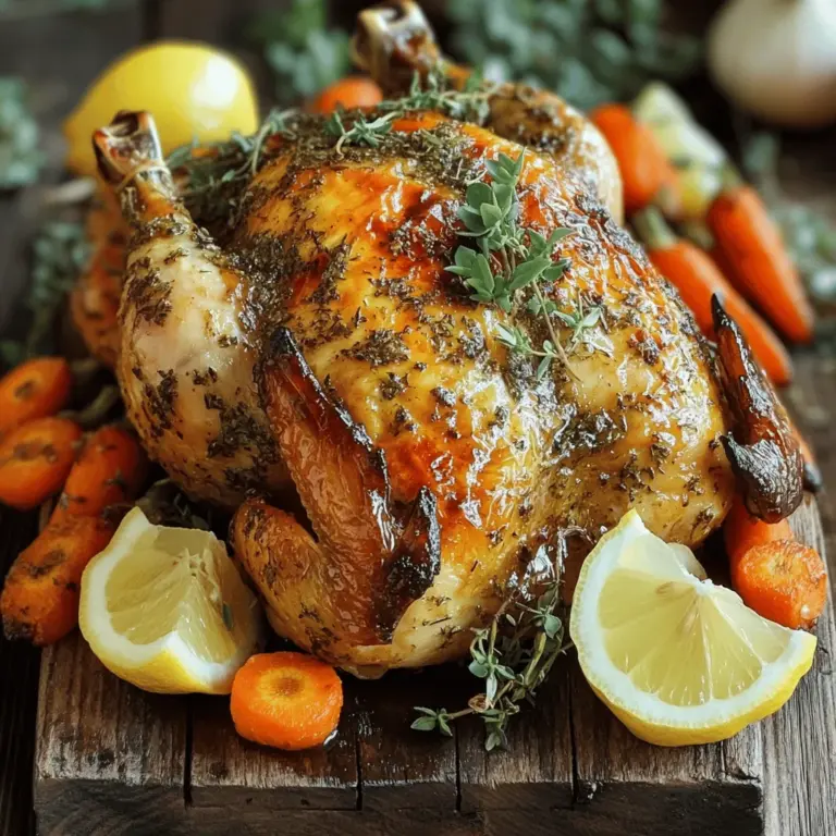 - 1 ganzes Hähnchen (ca. 1,8-2,3 kg) - 2 Esslöffel Kräuter der Provence - 1 Zitrone (abgerieben und ausgepresst) - 4 Knoblauchzehen (gehackt) - 3 Esslöffel Olivenöl - 1 Esslöffel Dijon-Senf - Salz und Pfeffer nach Geschmack - 1 große Zwiebel (viertelig geschnitten) - 4 Karotten (in große Stücke geschnitten) - 3 Zweige frischer Rosmarin (für die Füllung) Für mein Rezept von Kräuterkrustenhähnchen mit einem besonderen Twist benötigst du frische und einfache Zutaten. Beginne mit einem ganzen Hähnchen. Achte darauf, dass es frisch ist und eine gute Qualität hat. Das macht den Unterschied. Die Kräuter der Provence geben dem Hähnchen ein tolles Aroma. Sie sind eine Mischung aus verschiedenen Kräutern, die gut miteinander harmonieren. Füge die abgeriebene Zitrone hinzu. Der Saft und die Schale bringen Frische. Knoblauch ist ein Muss. Er gibt dem Gericht Tiefe und Geschmack. Verwende gutes Olivenöl für die Marinade. Es macht das Hähnchen saftig und sorgt für eine schöne Kruste. Dijon-Senf bringt eine feine Schärfe ins Spiel. Salz und Pfeffer sind Grundgewürze. Sie sind wichtig für den Geschmack. Die Zwiebel und Karotten geben beim Braten zusätzlichen Geschmack. Der frische Rosmarin rundet alles ab. Er kann auch in die Füllung des Hähnchens. Jetzt hast du alle Zutaten für dein Hähnchen. Die Zubereitung wird einfach und macht Spaß. Folge meinem [Full Recipe], um Schritt für Schritt zu einem köstlichen Ergebnis zu gelangen. - Heize den Ofen auf 220°C (425°F) vor. - Bereite die Marinade aus Olivenöl, Knoblauch, Zitronenschale und -saft, Senf, Kräutern und Gewürzen vor. Die Marinade ist der Schlüssel zu einem saftigen Hähnchen. Sie bringt viel Geschmack. Mische das Olivenöl mit dem gehackten Knoblauch. Füge die Zitronenschale und den Saft hinzu. Das gibt Frische. Senf gibt Schärfe. Die Kräuter der Provence bringen das besondere Aroma. Vergiss nicht, Salz und Pfeffer hinzuzufügen. So wird alles gut gewürzt. - Hähnchen trocken tupfen und Haut vorsichtig lösen. - Marinade unter der Haut und außen auftragen. Trockne das Hähnchen mit Küchenpapier. Das hilft, die Haut knusprig zu machen. Löse vorsichtig die Haut über der Brust und den Oberschenkeln. Achte darauf, sie nicht zu zerreißen. Jetzt kommt die Marinade ins Spiel. Verteile die Hälfte der Marinade direkt unter der Haut. Reibe die restliche Marinade großzügig außen auf das Hähnchen. So wird jedes Stück gut gewürzt. - Hähnchen mit Gemüse und Rosmarin füllen. - Hähnchen in den Ofen geben und braten bis zur optimalen Temperatur. Fülle das Hähnchen mit den vierteligen Zwiebeln, Karotten und Rosmarin. Diese Füllung gibt extra Geschmack. Setze das Hähnchen auf ein Bratblech. Lege die restlichen Gemüse um das Hähnchen. So wird das Braten noch aromatischer. Röste das Hähnchen im Ofen für etwa 1 Stunde und 15 Minuten. Die Innentemperatur sollte 75°C (165°F) erreichen. Besprenge das Hähnchen während des Garens einmal mit den Bratensäften. Das macht es saftiger. Für das vollständige Rezept, schaue dir das [Full Recipe] an. Für mehr Geschmack empfehle ich, das Hähnchen mindestens zwei Stunden zu marinieren. Ideal ist eine Marinierzeit von über Nacht. So zieht das Aroma der Kräuter tief ins Fleisch ein. Wenn du ein saftigeres Hähnchen möchtest, füge zusätzlich mehr Olivenöl zur Marinade hinzu. Das Öl hilft, das Fleisch zart zu halten. Um die Innentemperatur richtig zu messen, benutze ein Fleischthermometer. Stecke es in den dicksten Teil des Oberschenkels. Die ideale Temperatur liegt bei 75°C. Wenn das Hähnchen zu lange gart, wird es trocken. Besprühe es während des Garens mit Bratensaft. Das gibt extra Feuchtigkeit und verhindert das Austrocknen. Das Hähnchen passt gut zu vielen Beilagen. Probiere geröstete Kartoffeln oder einen frischen grünen Salat. Auch gedämpftes Gemüse ist eine gute Wahl. Für die Präsentation serviere das Hähnchen auf einem rustikalen Holzbrett. Garnituren aus frischen Kräutern und Zitronenscheiben machen das Gericht noch schöner. Arrangiere die gerösteten Gemüse daneben für eine einladende Darstellung. {{image_4}} Um den Geschmack zu ändern, kannst du die Kräuter austauschen. Probiere Thymian oder Oregano. Diese Kräuter bringen viele Aromen. Eine andere Idee ist, Zitrusfrüchte hinzuzufügen. Zitronen oder Orangen geben dem Hähnchen eine frische Note. Du kannst auch eine würzige Marinade aus Senf und Honig machen. Das sorgt für eine süßliche Schärfe. Wenn du eine vegetarische Variante magst, nutze Gemüse oder Tofu. Zum Beispiel, nimm Zucchini, Paprika und Aubergine. Schneide das Gemüse in große Stücke und mariniere es. Du kannst auch Tofu verwenden, der gut den Geschmack aufnimmt. Achte darauf, die Garzeit anzupassen. Gemüse braucht weniger Zeit, etwa 30 bis 40 Minuten. So bleibt es knackig und lecker. Für die Beilagen empfehle ich Kartoffeln oder Reis. Sie passen gut zu dem Hähnchen. Ein frischer Salat mit Tomaten und Gurken ist ebenfalls toll. Wenn du eine Soße möchtest, mische Joghurt mit Kräutern. Das gibt eine schöne Frische. Probiere auch einen Knoblauchdip. Dieser ergänzt die Aromen perfekt. Für mehr Informationen schaue dir das Full Recipe an. Bewahre die Reste des Hähnchens im Kühlschrank auf. Lege die Reste in einen luftdichten Behälter. So bleibt das Hähnchen frisch. Du kannst es bis zu drei Tage aufbewahren. Wenn du Reste hast, nutze sie in anderen Gerichten. Füge sie zu Salaten oder Wraps hinzu. So schmecken sie gleich gut. Um das Hähnchen einzufrieren, lass es zuerst abkühlen. Teile das Hähnchen in Portionen. Wickel jede Portion in Frischhaltefolie ein. Lege die Portionen dann in einen Gefrierbeutel. Vergiss nicht, das Datum darauf zu schreiben. So weißt du, wie lange es im Gefrierschrank ist. Du kannst mariniertes Hähnchen auch einfrieren. Achte darauf, es in einem luftdichten Behälter zu lagern. Im Kühlschrank hält sich das Hähnchen bis zu drei Tage. Im Gefrierschrank kann es bis zu vier Monate bleiben. Achte auf Anzeichen von Verderb. Wenn das Hähnchen unangenehm riecht, wirf es weg. Auch eine schleimige Textur ist ein Zeichen. Vertraue deinem Instinkt – Sicherheit geht vor! Ein ganzes Hähnchen braucht etwa 1 Stunde und 15 Minuten. Dies gilt für ein Hähnchen von 1,8 bis 2,3 kg. Wenn dein Hähnchen kleiner oder größer ist, passe die Zeit an. Ein kleineres Hähnchen (ca. 1,5 kg) benötigt etwa 1 Stunde. Ein größeres Hähnchen (bis zu 2,5 kg) kann bis zu 1 Stunde und 30 Minuten brauchen. Du kannst die Innentemperatur messen. Sie sollte 75°C (165°F) im dicksten Teil des Oberschenkels erreichen. Kräuter der Provence sind großartig, aber du kannst auch andere Kräuter verwenden. Thymian und Oregano sind sehr beliebt. Rosmarin passt ebenfalls gut zum Hähnchen. Wenn du etwas Frisches magst, probiere Basilikum oder Petersilie. Diese Kräuter bringen viel Geschmack. Du kannst sie auch mischen, um neue Aromen zu kreieren. Ja, du kannst das Rezept leicht glutenfrei anpassen. Verwende glutenfreies Senf und achte darauf, dass alle anderen Zutaten glutenfrei sind. Die Kräuter der Provence sind in der Regel glutenfrei. Achte darauf, dass du frische Zutaten verwendest, um sicherzugehen. So kannst du das Rezept ohne Bedenken genießen. Es gibt viele einfache Beilagen, die gut zum Hähnchen passen. Du kannst einen frischen grünen Salat servieren. Auch geröstete Kartoffeln sind lecker. Gemüse wie grüne Bohnen oder Brokkoli passen ebenfalls gut. Wenn du etwas Süßes magst, sind Karotten eine gute Wahl. Sie können die Aromen des Hähnchens wunderbar ergänzen. In diesem Blogbeitrag habe ich gezeigt, wie man ein leckeres Hähnchen zubereitet. Du brauchst einfache Zutaten wie ein ganzes Hähnchen, Kräuter und Gemüse. Die Schritt-für-Schritt-Anleitung macht das Kochen leicht. Denk daran, verschiedene Gewürze und Optionen auszuprobieren. Reste sind einfach aufzubewahren und können eine leckere Grundlage für neue Gerichte sein. Mit diesen Tipps gelingt dir ein schmackhaftes Hähnchen, das deine Gäste begeistert. Viel Spaß beim Kochen!