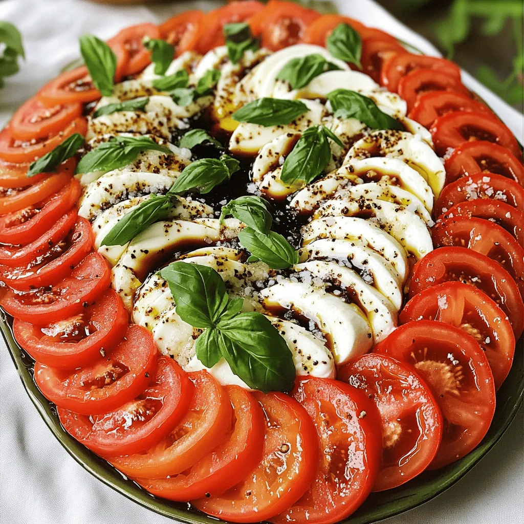 Für einen perfekten klassischen Caprese-Salat brauchen Sie frische, einfache Zutaten. Diese Zutaten sind die Basis für den wunderbaren Geschmack. Hier sind die Hauptzutaten: - 4 reife Tomaten, in Scheiben geschnitten - 225 Gramm frischer Mozzarella, in Scheiben geschnitten - Eine Handvoll frischer Basilikumblätter, grob zerrissen - 3 Esslöffel extra natives Olivenöl - 1 Esslöffel Balsamico-Reduktion - Salz und frisch gemahlener schwarzer Pfeffer nach Geschmack Wählen Sie reife Tomaten. Sie sollten fest, aber leicht nachgiebig sein. Die besten Tomaten sind in der Saison am saftigsten. Achten Sie auf die Farbe; sie sollte tiefrot sein. Für den Mozzarella, wählen Sie frischen, weichen Käse. Er sollte gut riechen und eine glatte Textur haben. Wenn möglich, kaufen Sie Mozzarella aus Büffelmilch. Er hat einen reicheren Geschmack. Basilikum ist das Herzstück des Salats. Frische Blätter bringen ein tolles Aroma. Wählen Sie grüne, lebendige Blätter ohne Flecken. Das Olivenöl sollte extra nativ sein. Hochwertiges Olivenöl intensiviert den Geschmack. Es sollte fruchtig und leicht würzig sein. Vermeiden Sie billige Öle, da sie den Salat beeinträchtigen können. Diese Zutaten sind der Schlüssel zu einem köstlichen Caprese-Salat. Verwenden Sie die besten Zutaten für das beste Ergebnis. Für das vollständige Rezept schauen Sie sich die Full Recipe an. Zuerst brauchen wir frische und reife Tomaten. Ich empfehle, vier große Tomaten zu wählen. Sie sollten saftig und rot sein. Dann benötigen wir 225 Gramm frischen Mozzarella. Achten Sie darauf, dass er weich und cremig ist. Vergessen Sie nicht die frischen Basilikumblätter. Eine Handvoll reicht aus. Diese Zutaten sind die Basis für unseren Salat. Nehmen Sie eine große Servierplatte. Beginnen Sie mit einer Tomatenscheibe. Legen Sie dann eine Scheibe Mozzarella daneben. Überlappen Sie die Scheiben leicht. Das sieht schön aus und macht den Salat einladend. Fügen Sie die Basilikumblätter gleichmäßig hinzu. Diese geben dem Salat ein frisches Aroma. Jetzt kommt der letzte Schliff. Träufeln Sie drei Esslöffel extra natives Olivenöl über den Salat. Das verstärkt den Geschmack. Danach fügen Sie einen Esslöffel Balsamico-Reduktion hinzu. Diese süßliche Note sorgt für einen tollen Kontrast. Würzen Sie alles mit Salz und frisch gemahlenem schwarzem Pfeffer. Lassen Sie den Salat fünf Minuten ruhen. So können sich die Aromen gut vermischen. Für die vollständige Anleitung schauen Sie sich das [Full Recipe] an. Servieren Sie den Caprese-Salat auf einer großen Holzplatte. Das wirkt rustikal und ansprechend. Legen Sie die Tomaten und den Mozzarella so an, dass die Farben schön zur Geltung kommen. Ein frisches Basilikumblatt in der Mitte macht das Bild perfekt. Ein kleiner Tipp: Lassen Sie den Salat vor dem Servieren kurz ruhen. So verbinden sich die Aromen besser. Um den Geschmack zu verstärken, wählen Sie reife Tomaten. Sie bringen die beste Süße mit. Verwenden Sie frischen Mozzarella, der cremig ist. Träufeln Sie das Olivenöl direkt vor dem Servieren auf den Salat. Ein Spritzer Zitrone kann auch frischen Wind bringen. Ein weiterer Geheimtipp: Fügen Sie kleine Stücke von geröstetem Brot hinzu. Das gibt einen tollen Crunch. Ein häufiger Fehler ist, den Salat zu früh zu würzen. Salz zieht Wasser aus den Tomaten und macht den Salat matschig. Vermeiden Sie auch, die Basilikumblätter zu klein zu schneiden. Große Stücke geben mehr Aroma. Achten Sie darauf, dass das Olivenöl und die Balsamico-Reduktion frisch sind. Alte Zutaten können den Geschmack trüben. Um die besten Ergebnisse zu erzielen, verwenden Sie die Full Recipe. {{image_4}} Eine frische Variante ist Caprese mit Avocado. Die cremige Avocado passt gut zu Tomaten und Mozzarella. Um diese Version zuzubereiten, schneiden Sie eine reife Avocado in Scheiben. Fügen Sie die Avocadoscheiben zwischen die Tomaten und den Mozzarella. Das bringt eine tolle Textur und einen neuen Geschmack in den Salat. Für eine herzhaftere Option können Sie Prosciutto hinzufügen. Prosciutto ist ein luftgetrockneter Schinken, der einen salzigen Geschmack hat. Legen Sie einige Scheiben Prosciutto über die Tomaten und den Mozzarella. Diese Kombination macht den Salat noch spannender und sättigender. Das klassische Dressing besteht aus Olivenöl und Balsamico-Reduktion. Aber Sie können auch andere Dressings ausprobieren. Zum Beispiel, ein Zitronendressing bringt Frische und Säure. Mischen Sie Zitronensaft, Olivenöl, Salz und Pfeffer. Ein Pesto-Dressing gibt dem Salat einen intensiven Geschmack. Mischen Sie Pesto mit etwas Wasser für eine flüssigere Konsistenz. Jede dieser Variationen bringt etwas Neues in den klassischen Caprese-Salat. So bleibt das Rezept spannend und frisch. Probieren Sie die verschiedenen Optionen und finden Sie Ihre Lieblingskombination! Für das vollständige Rezept schauen Sie in den [Full Recipe]. Um den Caprese-Salat frisch zu halten, decken Sie ihn ab. Verwenden Sie Frischhaltefolie oder einen luftdichten Behälter. Lagern Sie den Salat im Kühlschrank. Dies schützt die Zutaten vor Luft und Feuchtigkeit. Wenn Sie den Salat vorbereitet haben, essen Sie ihn innerhalb von zwei Tagen für den besten Geschmack. Die Haltbarkeit der Zutaten ist unterschiedlich. Frische Tomaten halten sich etwa eine Woche. Mozzarella bleibt frisch für drei bis fünf Tage. Basilikum verliert schnell sein Aroma. Lagern Sie Basilikum in einem Glas mit Wasser, wenn möglich. Bereiten Sie die Zutaten im Voraus vor. Schneiden Sie die Tomaten und den Mozzarella. Halten Sie die Basilikumblätter ganz. Mischen Sie das Dressing nicht bis zum Servieren. So bleibt alles frisch und knusprig. Am nächsten Tag, fügen Sie alles zusammen. Genießen Sie den Salat frisch zubereitet! Der Caprese-Salat stammt aus Italien, genauer gesagt von der Insel Capri. Er hat seinen Namen von dieser schönen Insel. Dieser Salat zeigt die Farben der italienischen Flagge: Rot, Weiß und Grün. Er besteht aus frischen Tomaten, Mozzarella und Basilikum. Die einfache Zubereitung macht ihn beliebt. Viele Köche lieben es, diesen Salat in ihren Restaurants zu servieren. Er ist ein Symbol für die italienische Küche und ihre Aromen. Ja, du kannst den Caprese-Salat vegan machen! Ersetze den Mozzarella durch eine pflanzliche Alternative. Es gibt viele leckere vegane Käseoptionen auf dem Markt. Du kannst auch Cashewkäse oder Tofu verwenden. Achte darauf, dass die Tomaten und das Basilikum frisch sind. Das gibt dem Salat den besten Geschmack. Mit einem guten Olivenöl und etwas Balsamico ist der vegane Salat genauso lecker! Ein frischer Caprese-Salat passt gut zu verschiedenen Getränken. Ein leichter Weißwein ist eine gute Wahl. Probiere einen Sauvignon Blanc oder Pinot Grigio. Diese Weine ergänzen den Geschmack der Tomaten und des Käses. Wenn du alkoholfrei bleiben möchtest, wähle ein spritziges Wasser mit Zitrone. Auch ein frischer Basilikum-Minz-Tee passt gut. Er schmeckt erfrischend und hebt die Aromen des Salats hervor. Der Caprese-Salat ist einfach und lecker. Wir haben die besten Zutaten wie Tomaten, Mozzarella und Basilikum besprochen. Ich habe Tipps zur Auswahl und Zubereitung gegeben. Du hast auch erfahren, wie man mit Varianten wie Avocado und Prosciutto kreativ sein kann. Vergiss nicht, den Salat richtig zu lagern, damit er frisch bleibt. Halte diese Tipps im Kopf und genieße deinen Caprese-Salat in jeder Variation!