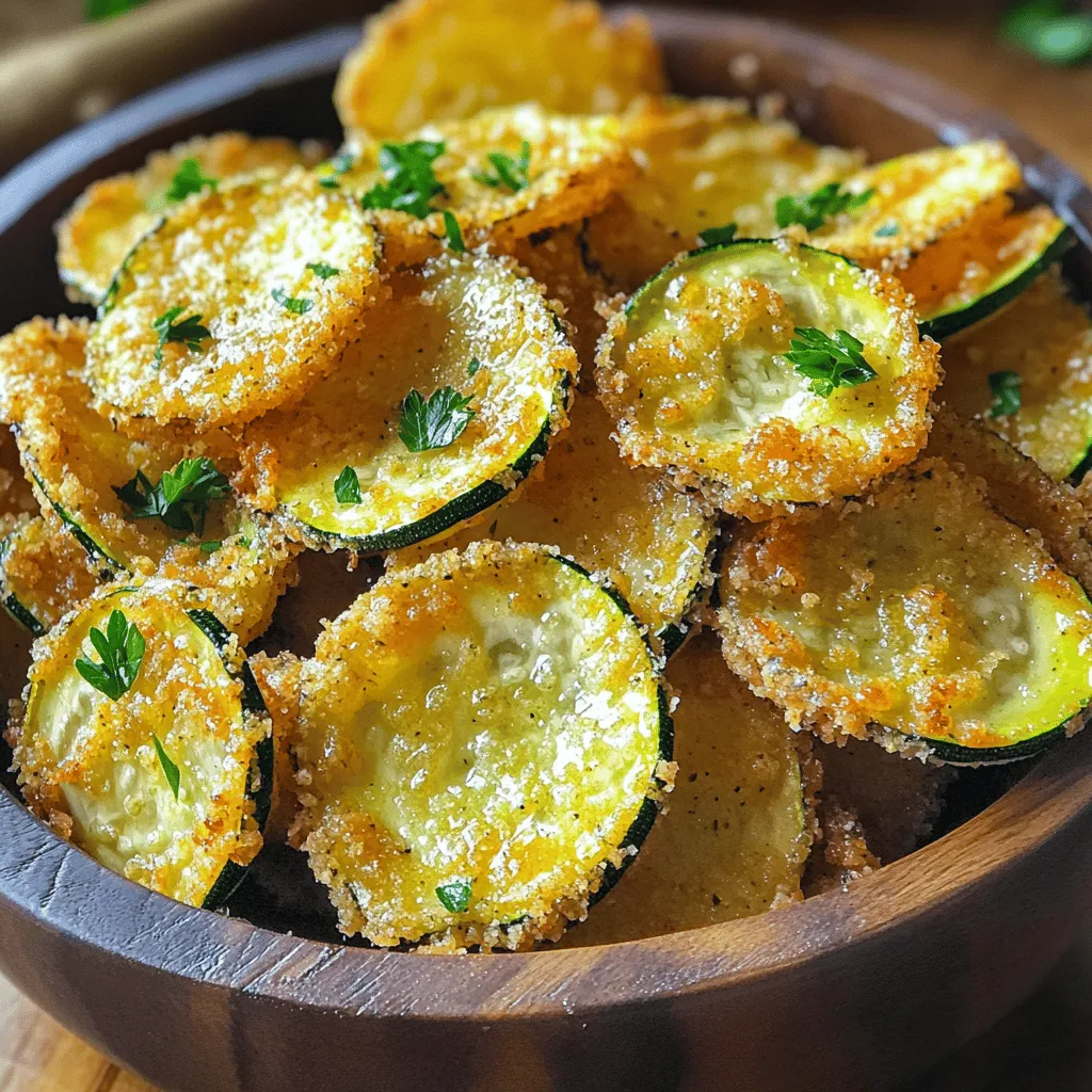 Um leckere Zucchini-Chips zu machen, brauchst du einige Hauptzutaten: - 2 mittlere Zucchini, in dünne Scheiben geschnitten - 1 Tasse Semmelbrösel (Panko oder normale) - 1/2 Tasse geriebener Parmesan - 2 große Eier, verquirlt Diese Zutaten sind einfach zu finden und machen die Chips knusprig und lecker. Die Zucchini gibt dir eine frische Basis, während der Parmesan für einen tollen Geschmack sorgt. Die richtigen Gewürze machen einen großen Unterschied. Hier sind die Gewürze, die du hinzufügen solltest: - 1 Teelöffel Knoblauchpulver - 1 Teelöffel Zwiebelpulver - 1/2 Teelöffel Paprika - Salz und Pfeffer nach Geschmack Diese Gewürze bringen viel Aroma in die Chips. Du kannst sie nach deinem Geschmack anpassen, um deine eigene Note hinzuzufügen. Achte beim Kauf der Zutaten auf Qualität. Hier sind einige Tipps: - Wähle frische Zucchini, die fest und glänzend sind. - Verwende hochwertigen Parmesan für mehr Geschmack. - Panko-Semmelbrösel sorgen für extra Knusprigkeit. Hochwertige Zutaten machen einen großen Unterschied in deinem Rezept. Verwende sie, um die besten Zucchini-Chips zu erhalten. Für das vollständige Rezept schaue dir die Übersicht an: [Full Recipe]. Zuerst waschen Sie die Zucchini gut. Schneiden Sie sie in dünne Scheiben. Dünne Scheiben sind wichtig, damit die Chips knusprig werden. Achten Sie darauf, dass sie gleichmäßig geschnitten sind. So garen sie gleichmäßig. Legen Sie die geschnittenen Zucchini auf ein Küchentuch. Lassen Sie sie kurz trocknen. Das hilft, überschüssige Feuchtigkeit zu entfernen. Jetzt bereiten wir die Panade vor. Mischen Sie in einer flachen Schüssel die Semmelbrösel, den Parmesan, Knoblauchpulver, Zwiebelpulver, Paprika, Salz und Pfeffer gut. In einer anderen Schüssel verquirlen Sie die Eier. Tauchen Sie jede Zucchini-Scheibe zuerst in das Ei. Lassen Sie das überschüssige Ei abtropfen. Wenden Sie dann die Scheiben in der Semmelbrösel-Mischung. Drücken Sie leicht, damit die Panade gut haftet. Heizen Sie den Ofen auf 225°F (110°C) vor. Legen Sie ein Backblech mit Backpapier aus. Platzieren Sie die panierten Zucchini-Scheiben in einer einzigen Schicht darauf. Sprühen Sie sie leicht mit Olivenöl-Spray ein. Das hilft, die Chips knusprig zu machen. Backen Sie die Zucchini-Chips für etwa 1 bis 1,5 Stunden. Wenden Sie sie zur Hälfte der Zeit. So werden sie gleichmäßig gar. Nach dem Backen lassen Sie die Chips einige Minuten abkühlen. Sie werden dadurch noch knuspriger. Um die besten knusprigen Zucchini-Chips zu machen, gibt es einige Tricks. Erstens, wählen Sie frische Zucchini. Die Zucchini sollten fest und ohne Flecken sein. Schneiden Sie die Zucchini in gleichmäßige, dünne Scheiben. Dünnere Scheiben werden knuspriger. Ein weiterer Tipp ist, die Scheiben nach dem Schneiden zu salzen. Legen Sie die Zucchini-Scheiben auf ein Küchentuch. Lassen Sie sie 15 bis 30 Minuten ruhen. Das Salz zieht Wasser aus der Zucchini. Dadurch wird die Zucchini beim Backen knuspriger. Sprayen Sie die Chips vor dem Backen leicht mit Olivenöl. Dies hilft, die Chips gleichmäßig zu bräunen. Ein häufiger Fehler ist das Überfüllen des Backblechs. Legen Sie die Zucchini-Scheiben in einer einzigen Schicht aus. Wenn sie sich berühren, werden sie nicht knusprig. Ein weiterer Fehler ist das Backen bei zu niedriger Temperatur. Der Ofen sollte auf 225°F (110°C) vorgeheizt sein. Wenn die Temperatur zu niedrig ist, werden die Chips weich, nicht knusprig. Vergessen Sie nicht, die Chips zur Hälfte der Backzeit zu wenden. So werden sie gleichmäßig knusprig. Die beste Backtemperatur für Zucchini-Chips liegt bei 225°F (110°C). Die Backzeit sollte zwischen 1 und 1,5 Stunden liegen. Überprüfen Sie die Chips nach einer Stunde. Wenn sie goldbraun und knusprig sind, sind sie bereit. Jeder Ofen ist anders. Möglicherweise müssen Sie die Zeit anpassen. Sehen Sie sich die Chips regelmäßig an. Lassen Sie sie nach dem Backen einige Minuten abkühlen. So werden sie noch knuspriger. {{image_4}} Um Zucchini-Chips scharf und spannend zu machen, füge Chili hinzu. Verwende rote Paprikaflocken oder frische Chilis. Mische die Chilis in die Semmelbrösel-Mischung. Ein wenig mehr Würze bringt den Geschmack auf ein neues Level. Du kannst auch einen Spritzer Limettensaft darüber geben. Das macht die Chips frisch und lecker. Käse ist immer eine gute Idee! Neben Parmesan kannst du auch Cheddar oder Gouda verwenden. Mische verschiedene Käsesorten in die Panade. Du erhältst so einen reichhaltigeren Geschmack. Streue etwas geriebenen Käse über die Chips, wenn sie aus dem Ofen kommen. Lass ihn kurz schmelzen für einen besonders köstlichen Snack. Für eine keto-freundliche Variante, ersetze die Semmelbrösel durch Mandelmehl oder Kokosmehl. Diese Mehle sind kohlenhydratarm und passen gut zu Zucchini. Du kannst auch Nusskäse verwenden, um den Geschmack zu intensivieren. Diese Optionen sind gesund und lecker. So kannst du die Chips genießen, ohne die Keto-Diät zu brechen. Wenn du mehr über die Zubereitung erfahren möchtest, schau dir das [Full Recipe] an. Um Ihre knusprigen Zucchini-Chips frisch zu halten, legen Sie sie in einen luftdichten Behälter. Ein Glasbehälter ist ideal. Stellen Sie sicher, dass die Chips vollständig abgekühlt sind, bevor Sie sie lagern. Wenn sie warm sind, kann sich Feuchtigkeit bilden. Dies macht die Chips weich und weniger knusprig. Die Zucchini-Chips bleiben bis zu einer Woche frisch, wenn sie richtig gelagert sind. Nach einigen Tagen können sie jedoch an Knusprigkeit verlieren. Wenn Sie länger genießen möchten, können Sie die Chips auch einfrieren. So bleibt der Geschmack erhalten. Denken Sie daran, sie in einem gefrierfesten Beutel zu verpacken. Um die Chips wieder knusprig zu machen, heizen Sie den Ofen auf 180 °C vor. Legen Sie die Chips auf ein Backblech und backen Sie sie für 5 bis 10 Minuten. Dies sorgt dafür, dass sie wieder knusprig werden. Vermeiden Sie die Mikrowelle, da sie die Chips weich machen kann. Genießen Sie Ihre Chips am besten frisch und knusprig! Eine Portion Zucchini-Chips hat etwa 150 bis 200 Kalorien. Diese Zahl kann je nach Zutaten und Zubereitung variieren. Wenn du weniger Öl verwendest oder alternative Zutaten wählst, kann die Kalorienanzahl sinken. Zucchini ist leicht und voller Nährstoffe. Das macht sie zu einem tollen Snack. Ja, du kannst die Zucchini-Chips in der Fritteuse zubereiten. Achte darauf, die Temperatur auf etwa 180°C einzustellen. Frittiere die Chips in kleinen Portionen, um eine Überfüllung zu vermeiden. So bleiben sie außen knusprig und innen zart. Dies kann die Zubereitungszeit verkürzen. Die Chips bleiben in einem luftdichten Behälter etwa 3 bis 5 Tage frisch. Achte darauf, dass sie vollständig abgekühlt sind, bevor du sie lagerst. So verhinderst du, dass sie weich werden. Wenn du sie länger aufbewahren möchtest, friere sie ein. Dies ist eine gute Möglichkeit, ihre Knusprigkeit zu erhalten. Ja, viele andere Gemüsesorten eignen sich gut für diese Zubereitung. Du kannst Karotten, Süßkartoffeln oder sogar Kürbis verwenden. Schneide sie in dünne Scheiben, um die Garzeit zu optimieren. Die Gewürze und die Panade bleiben gleich. So kannst du verschiedene Geschmäcker entdecken und genießen. Zusammenfassend hast du erfahren, wie du knusprige Zucchini-Chips zubereitest. Wir haben die wichtigsten Zutaten, die Schritt-für-Schritt-Anleitung und nützliche Tipps behandelt. Zucchini-Chips sind einfach, lecker und vielseitig. Die richtige Lagerung verlängert ihre Frische. Mit diesen Ideen kannst du kreativ werden und neue Geschmäcker ausprobieren. Probiere die Variationen aus und entdecke deine Favoriten. Viel Spaß beim Knuspern und Experimentieren!